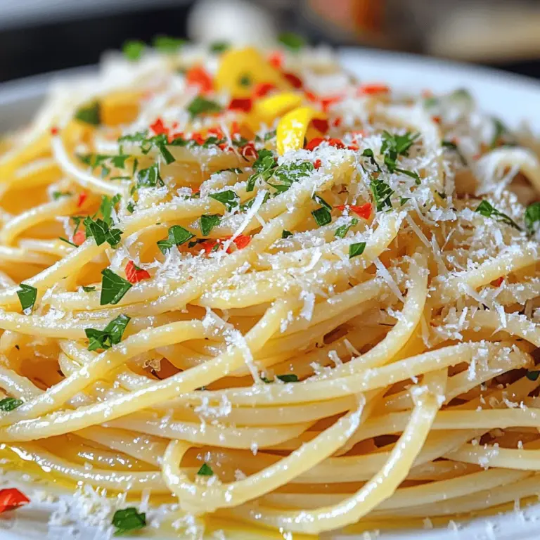 - Spaghetti und ihre Bedeutung Spaghetti sind die Basis für dieses Gericht. Sie sind lang, dünn und perfekt für die Soße. Al dente gekochte Spaghetti nehmen die Aromen gut auf und bieten einen schönen Biss. - Auswahl des Olivenöls Hochwertiges Olivenöl ist wichtig. Es bringt den vollen Geschmack ins Gericht. Wählen Sie extra vergine Olivenöl für die beste Qualität. Der Geschmack kann Ihre Pasta wirklich verbessern. - Frische vs. getrocknete Kräuter Frische Kräuter bringen mehr Aroma. Petersilie sollte frisch sein, um den Geschmack zu heben. Getrocknete Kräuter sind eine gute Alternative, wenn frische nicht verfügbar sind, aber sie bieten nicht das gleiche Aroma. - Rolle des Knoblauchs in der Rezeptur Knoblauch ist der Star in diesem Rezept. Er gibt der Soße seinen besonderen Geschmack. Verwenden Sie frischen Knoblauch, um das Beste aus diesem Gericht herauszuholen. Dünn geschnitten, wird er goldbraun und aromatisch. - Chili und deren Anpassung Chili bringt eine angenehme Schärfe. Passen Sie die Menge der roten Pfefferflocken nach Ihrem Geschmack an. Für weniger Schärfe verwenden Sie weniger. Mögen Sie es feurig? Fügen Sie mehr hinzu! - Zitroneneinfluss auf den Geschmack Zitrone bringt Frische in das Gericht. Der Saft und die Schale geben einen tollen Kontrast zur Schärfe des Knoblauchs. Zitronenrinde hebt die Aromen und macht alles lebendig. Zuerst bringe ich einen großen Topf mit Wasser zum Kochen. Ich füge eine Prise Salz hinzu, um den Geschmack der Spaghetti zu verbessern. Während das Wasser kocht, bereite ich den Knoblauch vor. Ich nehme sechs Knoblauchzehen und schneide sie dünn. Dünn geschnitten sorgt der Knoblauch für mehr Geschmack. Sobald das Wasser kocht, gebe ich die Spaghetti hinein. Ich achte darauf, die Spaghetti al dente zu kochen. Das bedeutet, sie sollten weich, aber noch bissfest sein. Normalerweise dauert dies etwa acht bis zehn Minuten. Ein wichtiger Schritt ist es, 240ml des Nudelwassers aufzuheben, bevor ich die Spaghetti abgieße. Dieses Wasser hilft später, die Sauce zu binden und die Aromen zu verstärken. Wenn der Knoblauch goldbraun ist, gebe ich die abgetropften Spaghetti direkt in die Pfanne. Ich mische die Pasta schnell mit dem Knoblauch-Öl. Dabei ist das richtige Timing sehr wichtig. Es sorgt dafür, dass die Spaghetti den vollen Geschmack aufnehmen. Um die Konsistenz der Sauce anzupassen, füge ich nach und nach das aufbewahrte Nudelwasser hinzu. Ich vermenge die gehackte Petersilie und würze nach Geschmack mit Salz. So entsteht eine leckere, cremige Sauce. Für das vollständige Rezept, schau dir das [Full Recipe] an. Das Nudelwasser hat eine große Bedeutung. Es bringt die Sauce zusammen. Wenn du die Spaghetti kochst, hebe etwas Nudelwasser auf. Das Wasser enthält Stärke. Diese Stärke hilft, die Sauce zu binden. So wird dein Gericht cremiger und voller Geschmack. Die Rührtechniken sind wichtig. Wenn du die Spaghetti in der Pfanne mit der Sauce vermischst, rühre sanft. So bleiben die Spaghetti ganz. Drehe die Pasta vorsichtig um. Achte darauf, dass jede Nudel gut mit der Sauce bedeckt ist. Das sorgt für ein gleichmäßiges Geschmackserlebnis. Du kannst die Gewürze anpassen. Wenn du es schärfer magst, füge mehr rote Pfefferflocken hinzu. Magst du es milder? Dann nimm weniger. Experimentiere mit Kräutern. Frische Kräuter wie Basilikum oder Oregano passen gut dazu. Zusätzliche Zutaten bringen neue Geschmäcker. Du kannst Gemüse wie Zucchini oder Brokkoli hinzufügen. Auch Garnelen sind eine tolle Option. Sie machen das Gericht noch interessanter. Sei kreativ und finde deine Lieblingskombination. Für das vollständige Rezept, schaue dir die Full Recipe an. {{image_4}} Eine beliebte Variante ist Spaghetti Aglio e Olio mit Garnelen. Die Garnelen bringen einen feinen, süßen Geschmack. Sie sind einfach zuzubereiten und passen gut zur Knoblauch-Öl-Mischung. Braten Sie die Garnelen einfach in der Pfanne, bevor Sie die Spaghetti hinzufügen. Achten Sie darauf, die Garnelen nicht zu lange zu garen. Sie sollten rosa und zart sein. Ein weiteres tolles Gericht ist, italienisches Ciabatta als Beilage zu servieren. Das knusprige Brot nimmt die köstliche Knoblauch-Öl-Mischung auf. Sie können es leicht im Ofen rösten. Einfach etwas Olivenöl und Knoblauch darauf geben und goldbraun backen. So haben Sie einen perfekten Begleiter für Ihr Pasta-Gericht. Wenn Sie eine vegetarische oder vegane Option möchten, können Sie Parmesan einfach austauschen. Viele vegane Käsesorten sind jetzt verfügbar. Sie können auch nutritional yeast verwenden. Es hat einen ähnlichen Geschmack und ist voll mit Nährstoffen. Für kreative Gemüseeinlagen können Sie Zucchini, Paprika oder Spinat hinzufügen. Diese bieten Farbe und zusätzliche Nährstoffe. Braten Sie das Gemüse leicht in der Pfanne, bevor Sie die Spaghetti hinzufügen. So bleibt das Gemüse knackig und frisch. Kombinieren Sie diese Variationen mit dem [Full Recipe], um ein leckeres und einfaches Gericht zu kreieren. Um die besten Reste von Spaghetti Aglio e Olio zu haben, bewahre sie in einem luftdichten Behälter auf. So bleiben sie frisch und lecker. Stelle sicher, dass die Pasta vollständig abgekühlt ist, bevor du sie in den Kühlschrank legst. Du kannst die Reste bis zu drei Tage aufbewahren. Um Überkochen zu vermeiden, achte darauf, dass das Wasser im Topf stark kocht, bevor du die Spaghetti hinzufügst. Überfülle den Topf nicht, da dies die Kochzeit verlängert und die Spaghetti zusammenkleben können. Ein großer Topf mit viel Wasser hilft, dies zu verhindern. Um deine Pasta aufzuwärmen, gibt es verschiedene Methoden. Du kannst sie in der Mikrowelle aufwärmen. Gib die Spaghetti in eine mikrowellengeeignete Schüssel. Füge einen Esslöffel Wasser hinzu, decke die Schüssel ab und erwärme sie in Intervallen von 30 Sekunden. Rühre die Pasta nach jedem Intervall um, um eine gleichmäßige Erwärmung zu gewährleisten. Eine andere Methode ist das Wiedereinwärmen in einer Pfanne. Füge etwas Olivenöl in die Pfanne und erhitze sie bei mittlerer Hitze. Gib die Spaghetti dazu und rühre sie um. Dies hilft, Klumpenbildung zu vermeiden und macht die Pasta wieder frisch. Achte darauf, die Pasta nicht zu lange zu erhitzen, damit sie nicht trocken wird. Das Kochen von Spaghetti Aglio e Olio dauert in der Regel 20 Minuten. Dabei sind die Vorbereitungszeit und die Kochzeit eingebaut. Für die Spaghetti selbst sollten Sie 8 bis 10 Minuten einplanen. Achten Sie darauf, dass die Pasta al dente ist. Das bedeutet, sie sollte noch einen leichten Biss haben. Ja, Sie können Spaghetti Aglio e Olio im Voraus zubereiten. Kochen Sie die Pasta und bereiten Sie die Sauce vor. Lassen Sie die Spaghetti abkühlen und bewahren Sie sie im Kühlschrank auf. Wenn Sie bereit sind, sie zu essen, können Sie die Pasta schnell aufwärmen. Fügen Sie etwas zusätzliches Olivenöl hinzu, um die Textur zu verbessern. Zu Spaghetti Aglio e Olio passen viele Beilagen gut. Ein frischer, grüner Salat ergänzt das Gericht wunderbar. Ein einfaches Ciabatta-Brot ist ebenfalls eine tolle Wahl. Es eignet sich perfekt, um die leckere Sauce aufzutunken. Auch gegrilltes Gemüse kann gut dazu serviert werden. Die Geschichte von Spaghetti Aglio e Olio reicht weit zurück. Dieses Gericht stammt aus der Region Kampanien in Italien. Es ist einfach und nutzt nur wenige Zutaten. Viele italienische Köche schätzen das Gericht für seine Einfachheit. Es zeigt, wie gute Zutaten den Geschmack verbessern können. Wenn Sie es schärfer mögen, gibt es viele Möglichkeiten. Fügen Sie mehr rote Pfefferflocken hinzu, um den Kick zu erhöhen. Sie können auch frische Chilis verwenden, die Sie in Scheiben schneiden. Eine weitere Option ist, etwas Chiliöl in die Pfanne zu geben. So steigern Sie den Geschmack und die Schärfe des Gerichts. Spaghetti Aglio e Olio ist einfach und schnell. Wir haben die Hauptzutaten besprochen: Spaghetti, Olivenöl und Kräuter. Knoblauch spielt eine große Rolle, während Chili und Zitrone den Geschmack verstärken. Gute Zubereitung und richtige Techniken sind entscheidend für die perfekte Textur. Variationen bieten neue Geschmackserlebnisse. Schließlich kannst du Reste richtig aufbewahren und aufwärmen, damit sie lecker bleiben. Denke daran, experimentiere gern mit Zutaten und finde deinen persönlichen Stil. Die Liebe zur Küche zeigt sich in jedem Bissen.