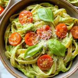 Die Hauptzutaten für cremige Avocado-Nudeln sind einfach und frisch. Hier ist eine Liste: - 340 g Pasta (z.B. Linguine oder Spaghetti) - 2 reife Avocados, entsteint und geschält - 2 Knoblauchzehen, fein gehackt - 2 Esslöffel Zitronensaft - 60 ml Olivenöl - 30 g geriebener Parmesan (oder Nährhefe für eine vegane Option) - Salz und Pfeffer nach Geschmack - 1/4 Teelöffel zerdrückte rote Pfefferflocken (optional) - Frische Basilikumblätter zur Garnitur - Kirschtomaten, halbiert (zum Belegen) Diese Zutaten sind leicht zu finden. Die Avocados bringen eine cremige Textur. Der Knoblauch gibt einen tollen Geschmack. Die Gewürze machen einen großen Unterschied. Sie fügen Tiefe und Komplexität hinzu. Ich empfehle: - Salz und Pfeffer: Diese Basics sollten immer in Ihrer Küche sein. - Zitronensaft: Erfrischt die Sauce und balanciert den Geschmack. - Zerdrückte rote Pfefferflocken: Sie bringen etwas Schärfe, wenn Sie das mögen. Zusätzliche Zutaten wie frische Tomaten und Basilikum machen das Gericht bunt. Sie sorgen auch für einen frischen Geschmack. Dieses Rezept ist einfach anzupassen. Für Vegetarier können Sie Parmesan verwenden. Für Veganer empfehle ich, Nährhefe statt Parmesan zu nutzen. Nährhefe hat einen ähnlichen Geschmack und ist reich an Vitaminen. Die cremige Avocado-Nudeln sind vielseitig. Sie passen zu vielen Diäten und sind schnell zubereitet. Ich liebe es, mit frischen Zutaten zu arbeiten. Probieren Sie die cremige Avocado-Nudeln aus dem [Full Recipe]. Um die Pasta perfekt zu kochen, beginne mit einem großen Topf. Fülle ihn mit Wasser und füge eine Prise Salz hinzu. Bringe das Wasser zum Kochen. Wenn das Wasser kocht, füge 340 g deiner Lieblingspasta hinzu. Ich empfehle Linguine oder Spaghetti. Lasse die Pasta nach den Anweisungen auf der Verpackung garen, bis sie al dente ist. Bevor du die Pasta abgießt, bewahre etwa 240 ml vom Nudelwasser auf. Dieses Wasser hilft später, die Sauce cremiger zu machen. Gieße die Pasta nun ab und stelle sie beiseite. Für die Avocado-Sauce nimm zwei reife Avocados. Halbiere sie, entferne die Kerne und schäle sie. Lege die Avocados in eine Küchenmaschine. Füge zwei fein gehackte Knoblauchzehen, zwei Esslöffel Zitronensaft, 60 ml Olivenöl und 30 g geriebenen Parmesan hinzu. Würze die Mischung mit Salz und Pfeffer. Püriere alles zu einer glatten, cremigen Masse. Wenn die Sauce zu dick ist, kannst du etwas von dem reservierten Nudelwasser hinzufügen. So erreichst du die richtige Konsistenz. Jetzt ist es Zeit, die Pasta und die Sauce zu kombinieren. Nimm eine große Schüssel und füge die gekochte Pasta hinzu. Gieße die cremige Avocado-Sauce darüber. Vermenge alles gut, damit die Pasta gleichmäßig beschichtet ist. Falls die Sauce nicht cremig genug ist, füge mehr vom reservierten Nudelwasser hinzu. Jetzt kannst du die zerdrückten roten Pfefferflocken hinzufügen, wenn du es etwas schärfer magst. Richte die cremigen Avocado-Nudeln auf Tellern an. Garniere sie mit halbierten Kirschtomaten und frischen Basilikumblättern. So erhält das Gericht Farbe und zusätzlichen Geschmack. Für das vollständige Rezept schaue dir die Details in der Full Recipe an. Um die perfekte Konsistenz zu erreichen, püriere die Avocados gründlich. Füge langsam das Nudelwasser hinzu. So kannst du die Dicke steuern. Wenn du die Sauce zu flüssig findest, gib einfach mehr Avocado dazu. Wenn sie zu dick ist, mehr Wasser. So bleibt die Sauce cremig und lecker. Die Gewürze sind der Schlüssel zu diesem Gericht. Du kannst Salz und Pfeffer nach Geschmack anpassen. Für etwas Schärfe empfehle ich zerdrückte rote Pfefferflocken. Wenn du es milder magst, lass sie weg. Experimentiere mit frischen Kräutern wie Petersilie oder Dill. Diese verleihen dem Gericht einen frischen Geschmack. Serviere die Pasta mit halbierten Kirschtomaten und frischen Basilikumblättern. Diese Zutaten fügen Farbe und Geschmack hinzu. Du kannst auch geröstete Pinienkerne oder Walnüsse darüber streuen. Ein Spritzer Balsamico-Essig kann die Aromen ebenfalls verstärken. Diese kleinen Extras machen die Mahlzeit noch besonderer. {{image_4}} Wenn Sie Protein zu Ihrer cremigen Avocado-Pasta hinzufügen möchten, überlegen Sie, Hähnchen oder Garnelen zu verwenden. Diese Zutaten passen gut zu Avocado und Pasta. Für eine pflanzliche Option können Sie Kichererbsen oder Tofu verwenden. Diese Optionen erhöhen den Nährwert und machen das Gericht noch sättigender. Kochen Sie das Hähnchen einfach in der Pfanne oder grillen Sie die Garnelen, bis sie gar sind. Mischen Sie sie dann unter die Pasta und die Sauce. Für eine vegetarische Version lassen Sie einfach den Parmesan weg oder verwenden Sie Nährhefe. Diese Option ist auch für Veganer geeignet. Nährhefe gibt einen ähnlichen Geschmack wie Käse, enthält aber kein tierisches Produkt. Wenn Sie das Gericht noch gesünder machen wollen, fügen Sie frisches Gemüse hinzu. Spinat, Erbsen oder Zucchini passen wunderbar dazu und bringen zusätzliche Nährstoffe. Nutzen Sie lokale Zutaten, um das Gericht einzigartig zu machen. In Deutschland können Sie frische Kräuter wie Schnittlauch oder Petersilie verwenden. Diese Kräuter fügen Geschmack hinzu und sind in vielen Gärten zu finden. Auch saisonales Gemüse wie Spargel oder Brokkoli eignet sich gut. Dämpfen Sie das Gemüse und mischen Sie es unter die Pasta. So wird Ihre cremige Avocado-Pasta noch bunter und gesünder. Wenn Sie Nudeln übrig haben, bewahren Sie diese in einem luftdichten Behälter auf. So bleiben sie frisch. Sie können die Nudeln bis zu drei Tage im Kühlschrank lagern. Vor dem Servieren sollten Sie die Nudeln gut erhitzen. Ein Spritzer Wasser hilft, die Nudeln wieder feucht zu machen. Die Avocado-Sauce kann auch eingefroren werden. Füllen Sie die Sauce in einen gefrierfesten Behälter. Lassen Sie etwas Platz oben, da die Sauce beim Gefrieren ausdehnt. Sie kann bis zu drei Monate im Gefrierfach bleiben. Zum Auftauen einfach über Nacht im Kühlschrank lassen oder in der Mikrowelle bei niedriger Temperatur erhitzen. Im Kühlschrank bleibt die Avocado-Sauce etwa zwei Tage frisch. Nach dieser Zeit kann die Farbe sich ändern und der Geschmack kann leiden. Wenn Sie sehen, dass die Sauce braun wird, ist es besser, sie nicht mehr zu essen. Um die Haltbarkeit zu verlängern, fügen Sie etwas Zitronensaft hinzu. Das hilft, die Farbe länger zu halten. Für das vollständige Rezept besuchen Sie [Full Recipe]. Um die Avocado-Nudeln cremiger zu machen, geben Sie einfach mehr Olivenöl oder etwas von dem reservierten Nudelwasser hinzu. Diese Zutaten helfen, die Sauce flüssiger zu machen. Mischen Sie gut, bis die gewünschte Konsistenz erreicht ist. Auch die Zugabe von mehr Avocado kann die Cremigkeit erhöhen. Für cremige Avocado-Nudeln empfehle ich Linguine oder Spaghetti. Beide Sorten halten die Sauce gut, was die Kombination lecker macht. Sie können auch andere Sorten wie Fettuccine oder Penne verwenden. Wählen Sie die Pasta, die Ihnen am besten gefällt. Ja, Sie können die Avocado-Sauce im Voraus zubereiten. Achten Sie darauf, die Sauce in einem luftdichten Behälter im Kühlschrank zu lagern. Fügen Sie etwas Zitronensaft hinzu, um die Farbe zu erhalten. Die Sauce bleibt so frisch und lecker. Wenn Sie bereit sind zu servieren, einfach die Sauce mit den Nudeln vermischen. Die cremigen Avocado-Nudeln sind einfach und lecker. Wir haben die Hauptzutaten, Gewürze und Variationen besprochen. Ich habe dir gezeigt, wie du die Nudeln zubereitest und die perfekte Sauce machst. Tipps für die Konsistenz und besondere Aromen helfen dir beim Servieren. Denke daran, Reste richtig zu lagern, damit du lange Freude daran hast. Experimentiere mit Variationen, um deinen eigenen Geschmack zu finden. Am Ende ist dieses Gericht gesund und lecker für jeden!