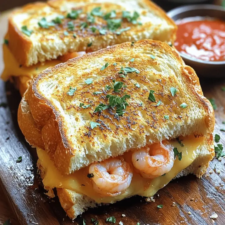 - 4 Scheiben dickes Sauerteigbrot - 200g große Garnelen, geschält und entdarmt - 100g geriebener Mozzarella-Käse - 50g geriebener Parmesan-Käse