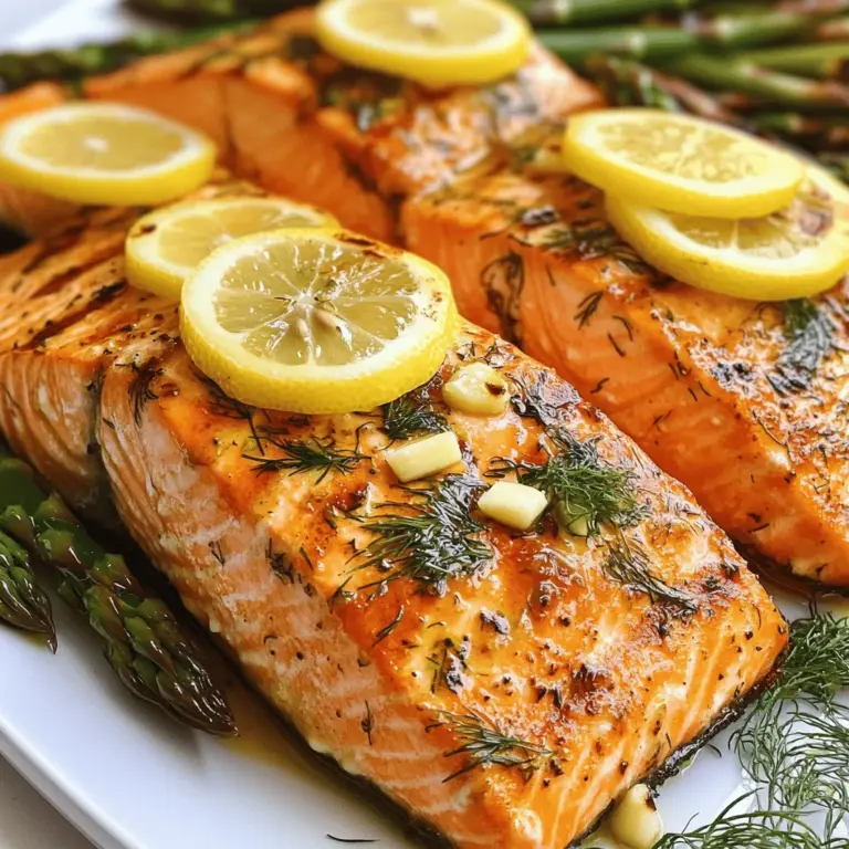 Für ein köstliches Gericht brauchen wir ein paar einfache Zutaten. Sie sind frisch und leicht zu finden. Hier sind die Hauptzutaten: - 4 Lachsfilets (je 170 Gramm) - 3 Esslöffel frischer Dill, gehackt - 1 Zitrone, abgerieben und ausgepresst - 3 Esslöffel Olivenöl - 2 Knoblauchzehen, fein gehackt - Salz und schwarzer Pfeffer nach Geschmack - Zitronenscheiben zum Garnieren Diese Zutaten bilden die Basis für den Geschmack. Der Dill bringt Frische, und die Zitrone sorgt für eine spritzige Note. Frische Zutaten machen den Unterschied. Kaufen Sie den Lachs beim Fischhändler. Achten Sie darauf, dass er frisch ist und gut riecht. Der Dill sollte grün und knackig sein. Wenn Sie die Zitrone drücken, wählen Sie eine, die fest ist und saftig aussieht. Diese kleinen Details heben den Geschmack. Manchmal hat man nicht alle Zutaten zur Hand. Das ist in Ordnung! Sie können den Dill durch Petersilie ersetzen, wenn nötig. Anstelle von frischem Lachs, probieren Sie Forelle oder Thunfisch. Auch diese Fische schmecken gut mit der Marinade. Seien Sie kreativ und passen Sie die Zutaten an, je nach dem, was Sie haben. So bleibt das Rezept flexibel und lecker. Für die vollständige Zubereitung schauen Sie sich das [Full Recipe] an. Beginnen Sie mit der Marinade. Mischen Sie in einer kleinen Schüssel frischen Dill, Zitronenschale, Zitronensaft, Olivenöl, gehackten Knoblauch, Salz und Pfeffer. Diese Mischung gibt Ihrem Lachs einen tollen Geschmack. Legen Sie die Lachsfilets in eine flache Schüssel oder einen Plastikbeutel. Gießen Sie die Marinade gleichmäßig über die Filets. Sorgen Sie dafür, dass sie gut bedeckt sind. Lassen Sie die Filets mindestens 30 Minuten im Kühlschrank marinieren. Für mehr Geschmack können Sie sie auch bis zu 2 Stunden ziehen lassen. Heizen Sie den Grill auf mittlere bis hohe Hitze vor. Wenn Sie eine Grillpfanne verwenden, ölen Sie diese leicht ein. Dies hilft, das Ankleben zu verhindern. Nehmen Sie die Lachsfilets aus der Marinade und lassen Sie überschüssige Marinade abtropfen. Entsorgen Sie die restliche Marinade. Legt die Lachsfilets auf den Grill. Wenn die Filets Haut haben, legen Sie sie mit der Hautseite nach unten. Grillen Sie den Lachs etwa 4-5 Minuten auf jeder Seite. Der Lachs ist fertig, wenn er leicht zerfällt, wenn Sie ihn mit einer Gabel anstechen. Er sollte eine leicht angebratene Oberfläche haben. Nehmen Sie den Lachs vom Grill und lassen Sie ihn zwei Minuten ruhen, bevor Sie ihn servieren. Für die vollständige Zubereitung besuchen Sie das Rezept für Zitronen-Dill Gegrillter Lachs. Um Lachs perfekt zu grillen, muss der Grill heiß sein. Heizen Sie ihn auf mittlere bis hohe Temperatur vor. Das gibt dem Lachs eine schöne Kruste. Legen Sie die Lachsfilets mit der Hautseite nach unten auf den Grill. So bleibt der Lachs saftig. Drehen Sie die Filets nur einmal. Grillen Sie sie etwa 4-5 Minuten auf jeder Seite. Wenn der Lachs leicht zerfällt, ist er fertig. Zu Ihrem Lachs passen viele Beilagen. Gegrillter Spargel ist eine sehr gute Wahl. Ein frischer Gartensalat bringt Farbe auf den Teller. Auch Quinoa oder Reis sind lecker. Als Getränk empfehle ich einen trockenen Weißwein. Ein Spritzer Zitrone passt auch gut dazu. Ein häufiger Fehler ist, den Lachs zu lange zu grillen. Das macht ihn trocken. Achten Sie darauf, den Grill rechtzeitig vorzubereiten. Eine andere Falle ist, den Lachs zu oft zu bewegen. Lassen Sie ihn ruhen, damit er nicht auseinanderfällt. Verwenden Sie die Marinade nicht wieder, nachdem der Lachs darin war. Das sorgt für Sicherheit und guten Geschmack. Sie können die Marinade aber als Sauce nutzen, wenn Sie sie vorher kochen. Für mehr Details schauen Sie sich das Full Recipe an. {{image_4}} Du kannst den Geschmack des Lachses leicht ändern, indem du verschiedene Kräuter verwendest. Basilikum, Petersilie oder Estragon bringen neue Aromen. Diese Kräuter passen gut zu der frischen Zitrone und dem Dill. Mische einfach die Kräuter mit der Marinade und genieße die neuen Geschmäcker. Probiere auch andere Marinaden für deinen Lachs. Eine BBQ-Marinade gibt dem Fisch eine süße und rauchige Note. Teriyaki ist eine weitere tolle Option. Diese asiatische Sauce bringt eine süßliche und salzige Tiefe. Du kannst die gleichen Schritte für die Zubereitung verwenden, wie im Full Recipe beschrieben. Beilagen machen dein Gericht spannend. Serviere den Lachs mit gegrilltem Gemüse oder einem frischen Salat. Ein einfacher Joghurt-Dip passt auch gut dazu. Ein Spritzer frischer Zitrone kann den Geschmack ergänzen. Experimentiere mit verschiedenen Beilagen und Saucen, um dein Essen interessant zu halten. Um deinen gegrillten Lachs frisch zu halten, lege ihn in einen luftdichten Behälter. Du kannst auch Frischhaltefolie verwenden. Stelle sicher, dass der Lachs vollständig abgekühlt ist, bevor du ihn lagerst. So bleibt der Geschmack erhalten. Wenn du den Lachs aufwärmen möchtest, mache das langsam. Du kannst ihn in einer Pfanne bei niedriger Hitze erwärmen. Alternativ kannst du ihn auch in der Mikrowelle auf einem mikrowellengeeigneten Teller aufwärmen. Decke ihn mit einem feuchten Papiertuch ab, um ihn saftig zu halten. Im Kühlschrank bleibt gegrillter Lachs etwa 3 bis 4 Tage frisch. Achte darauf, ihn rechtzeitig zu essen. Wenn du ihn länger aufbewahren möchtest, kannst du ihn einfrieren. Im Gefrierfach hält er sich bis zu 3 Monate. Achte darauf, ihn gut einzupacken, um Gefrierbrand zu vermeiden. Für mehr Details zu diesem köstlichen Gericht sieh dir das [Full Recipe] an. Marinieren Sie den Lachs mindestens 30 Minuten. So nimmt der Lachs den Zitronen- und Dillgeschmack gut auf. Für einen stärkeren Geschmack empfehle ich, den Lachs bis zu 2 Stunden zu marinieren. So wird das Aroma intensiver. Achten Sie darauf, den Lachs nicht zu lange zu marinieren, da die Säure der Zitrone das Fleisch fest machen kann. Ja, Sie können den Lachs im Ofen grillen. Stellen Sie den Ofen auf 200 Grad Celsius ein. Legen Sie die Lachsfilets auf ein Backblech mit Backpapier. Grillen Sie sie dann etwa 12 bis 15 Minuten lang. Der Lachs sollte leicht zerfallen, wenn Sie ihn mit einer Gabel anstechen. Die Hautseite sollte nach unten zeigen, wenn Sie frischen Lachs verwenden. Dies gibt dem Lachs einen köstlichen Geschmack. Lachs ist sehr gesund. Er enthält viele wichtige Nährstoffe. Hier sind einige Vorteile: - Omega-3-Fettsäuren: Gut für das Herz und das Gehirn. - Eiweiß: Hilft beim Muskelaufbau und der Reparatur. - Vitamine: Lachs enthält Vitamin D und B-Vitamine, die wichtig sind. - Mineralien: Er ist reich an Selen und Kalium, was gut für den Körper ist. Durch den Verzehr von Lachs fördern Sie Ihre Gesundheit. Wenn Sie mehr über Lachs erfahren möchten, schauen Sie sich das [Full Recipe] an. Zusammenfassend haben wir die Schritte und Tipps für perfekten Zitronen-Dill gegrillten Lachs besprochen. Wir haben die besten Zutaten, Marinieren, Grilltechniken und Aufbewahrung erläutert. Vergessen Sie nicht, die Variationen auszuprobieren und zu experimentieren! So bleibt Ihr Gericht immer interessant. Ob Sie mit Kräutern, Saucen oder Beilagen spielen, die Möglichkeiten sind groß. Nutzen Sie diese Tipps, um jedes Mal einen köstlichen Lachs zu grillen. Lernen Sie, Fehler zu vermeiden und genießen Sie jeden Bissen!