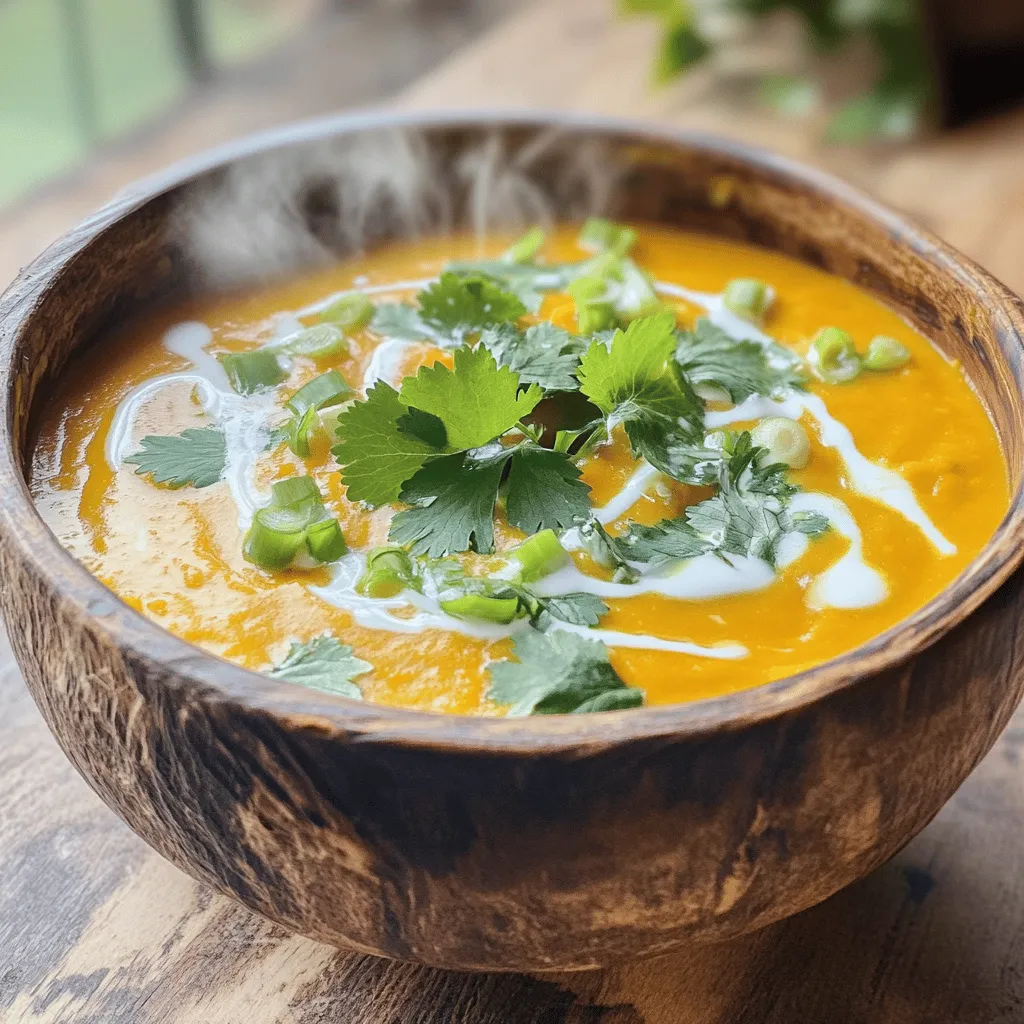 Für die Kokos-Curry-Hokkaido-Suppe brauchen Sie einige einfache, frische Zutaten. Diese Zutaten sorgen für einen vollen Geschmack. Hier sind die Hauptzutaten: - 1 mittelgroßer Hokkaido-Kürbis, geschält und gewürfelt - 1 Esslöffel Kokosnussöl - 1 Zwiebel, gehackt - 3 Knoblauchzehen, fein gehackt - 1 Esslöffel frischer Ingwer, fein gehackt - 2 Esslöffel rote Curry-Paste - 1 Dose (400 ml) Kokosmilch - 4 Tassen Gemüsebrühe - Salz und Pfeffer nach Geschmack - 1 Esslöffel Limettensaft (frisch gepresst) - Frischer Koriander zur Garnitur - Gehackte Frühlingszwiebeln zur Garnitur Diese Zutaten geben der Suppe ihre köstliche, cremige Textur und den besonderen Geschmack. Gewürze sind der Schlüssel zu einem guten Curry. Hier verwenden wir Kokosnussöl und rote Curry-Paste. Kokosnussöl bringt einen leichten, süßen Geschmack. Es ist auch gesund. Die rote Curry-Paste gibt der Suppe die nötige Schärfe und Tiefe. Sie können die Menge anpassen, je nachdem, wie scharf Sie es mögen. Ein wenig Salz und Pfeffer verstärken den Geschmack. Frische Beigaben machen die Suppe noch besser. Ich empfehle Ihnen, die Suppe mit frischem Koriander und gehackten Frühlingszwiebeln zu garnieren. Diese Kräuter geben Farbe und Frische. Sie können auch etwas Limettensaft hinzufügen. So wird der Geschmack noch lebendiger. Servieren Sie die Suppe mit frischem Brot oder Baguette. Das macht das Essen noch vollständiger. Für das gesamte Rezept schauen Sie sich die [Full Recipe] an. Bevor wir anfangen, sammeln Sie alle Zutaten. Sie brauchen: - 1 mittelgroßen Hokkaido-Kürbis, geschält und gewürfelt - 1 Esslöffel Kokosnussöl - 1 Zwiebel, gehackt - 3 Knoblauchzehen, fein gehackt - 1 Esslöffel frischer Ingwer, fein gehackt - 2 Esslöffel rote Curry-Paste - 1 Dose (400 ml) Kokosmilch - 4 Tassen Gemüsebrühe - Salz und Pfeffer nach Geschmack - 1 Esslöffel Limettensaft (frisch gepresst) - Frischer Koriander zur Garnitur - Gehackte Frühlingszwiebeln zur Garnitur Stellen Sie sicher, dass Ihr Arbeitsplatz sauber ist. Schneiden Sie den Kürbis in kleine Stücke. Hacken Sie die Zwiebel, den Knoblauch und den Ingwer fein. Erhitzen Sie das Kokosnussöl in einem großen Topf bei mittlerer Hitze. Fügen Sie die gehackte Zwiebel hinzu und sautieren Sie sie etwa 5 Minuten lang, bis sie durchsichtig wird. Rühren Sie den Knoblauch und den Ingwer ein. Braten Sie beides 1-2 Minuten weiter, bis es gut riecht. Jetzt kommt die rote Curry-Paste. Geben Sie sie in den Topf und rühren Sie kräftig um. Lassen Sie die Mischung weitere 2 Minuten köcheln. Fügen Sie dann die Kürbisstücke hinzu. Rühren Sie alles gut um, damit der Kürbis die Currymischung aufnimmt. Gießen Sie die Kokosmilch und die Gemüsebrühe in den Topf. Bringen Sie die Mischung zum sanften Kochen. Reduzieren Sie die Hitze und lassen Sie die Suppe mit geschlossenem Deckel 20 Minuten köcheln. Der Kürbis wird weich und lecker. Nach dem Kochen pürieren Sie die Suppe mit einem Stabmixer, bis sie glatt ist. Alternativ können Sie die Suppe in einem Standmixer portionsweise pürieren. Wenn die Suppe glatt ist, stellen Sie sie wieder auf die Hitze. Rühren Sie den Limettensaft ein und schmecken Sie mit Salz und Pfeffer ab. Gießen Sie die Suppe in Schalen. Garnieren Sie sie mit frischem Koriander und gehackten Frühlingszwiebeln. So wird die Suppe noch schöner und leckerer. Für das volle Erlebnis, servieren Sie die Suppe mit einem Stück frischem Brot oder Baguette. Jetzt haben Sie eine cremige und sättigende Kokos-Curry-Hokkaido-Suppe. Probieren Sie die [Full Recipe] aus! Ein häufiger Fehler ist, die Zwiebel zu lange zu braten. Sie sollte nur glasig werden. Wenn sie zu braun wird, verliert die Suppe ihren frischen Geschmack. Achten Sie darauf, den Knoblauch und den Ingwer nicht zu verbrennen. Sie sollten nur kurz mit der Zwiebel braten. Ein weiterer Fehler ist, die Suppe nicht genügend zu würzen. Probieren Sie die Suppe während des Kochens. So können Sie den Geschmack anpassen. Um den Geschmack zu verstärken, können Sie frische Kräuter hinzufügen. Basilikum oder Minze passen gut. Ein Spritzer Limettensaft hilft, die Aromen aufzufrischen. Wenn Sie es schärfer mögen, fügen Sie mehr rote Curry-Paste hinzu. Ein wenig Sojasauce kann auch die Tiefe des Geschmacks erhöhen. Experimentieren Sie mit verschiedenen Gewürzen, um Ihre perfekte Mischung zu finden. Servieren Sie die Suppe in tiefen Schalen. Das sieht toll aus und macht das Essen einfacher. Ein Stück frisches Brot oder Baguette ergänzt die Suppe perfekt. Für mehr Farbe können Sie die Suppe mit frischem Koriander und gehackten Frühlingszwiebeln dekorieren. Sie können auch geröstete Kürbiskerne darüber streuen. Diese bieten einen knusprigen Kontrast zur cremigen Suppe. Schauen Sie sich die [Full Recipe] an, um alle Details zu sehen. {{image_4}} Wenn du eine vegane Version der Kokos-Curry-Hokkaido-Suppe möchtest, ist das ganz einfach. Alle Zutaten in unserem Rezept sind schon vegan. Du kannst auch die Gemüsebrühe selbst machen, um den Geschmack zu verbessern. Frisches Gemüse wie Karotten oder Paprika passen auch gut dazu. Um den Geschmack zu intensivieren, kannst du einige Zutaten hinzufügen. Zum Beispiel passen Kichererbsen gut dazu. Sie machen die Suppe sättigender und geben mehr Textur. Du kannst auch etwas Zitronengras oder Chili für einen scharfen Kick hinzufügen. Frischer Spinat oder Mangold machen die Suppe noch nährstoffreicher. Wenn du eine glutenfreie Variante machen möchtest, achte darauf, dass deine Brühe glutenfrei ist. Du kannst auch den Limettensaft weglassen, wenn du empfindlich auf Zitrusfrüchte reagierst. Für eine proteinreiche Option kannst du Tofu oder Tempeh hinzufügen. Diese Zutaten passen gut zur Kürbissuppe und machen sie noch nahrhafter. Um die Kokos-Curry-Hokkaido-Suppe frisch zu halten, bewahre sie in einem luftdichten Behälter auf. Lass die Suppe zuerst abkühlen, bevor du sie in den Kühlschrank stellst. So verhinderst du, dass sich Kondenswasser bildet. Die Suppe bleibt so für mehrere Tage lecker. Erwärme die Suppe sanft auf dem Herd oder in der Mikrowelle. Wenn du sie auf dem Herd erwärmst, rühre sie regelmäßig um. Füge etwas Wasser oder Gemüsebrühe hinzu, wenn die Suppe zu dick wird. Achte darauf, die Suppe nicht zu lange zu erhitzen, um die Aromen zu bewahren. Die Kokos-Curry-Hokkaido-Suppe hält sich im Kühlschrank etwa 4 bis 5 Tage. Wenn du die Suppe länger lagern möchtest, friere sie ein. In einem geeigneten Behälter kannst du sie bis zu 3 Monate im Gefrierfach aufbewahren. Achte darauf, sie vollständig abzukühlen, bevor du sie einfrierst. Die Kokos-Curry-Hokkaido-Suppe braucht etwa 40 Minuten. Die Vorbereitungszeit beträgt 10 Minuten. Die Kochzeit ist 30 Minuten. Das macht es einfach, diese Suppe schnell zu machen. Sie können sie in der Woche oder am Wochenende genießen. Ja, Sie können die Suppe einfrieren. Achten Sie darauf, sie in einem luftdichten Behälter zu lagern. Lassen Sie die Suppe zuerst abkühlen, bevor Sie sie einfrieren. So bleibt der Geschmack frisch. Zum Auftauen legen Sie die gefrorene Suppe einfach in den Kühlschrank. Hokkaido-Kürbis ist sehr gesund. Er ist reich an Ballaststoffen, was gut für die Verdauung ist. Außerdem enthält er viel Vitamin A, das gut für die Augen ist. Der Kürbis hat auch Antioxidantien, die das Immunsystem stärken. Er ist kalorienarm und gibt Ihnen ein sattes Gefühl. So ist er eine gute Wahl für eine gesunde Ernährung. Für das komplette Rezept schauen Sie sich die [Full Recipe] an. Die Kokos-Curry-Hokkaido-Suppe ist einfach und lecker. Wir haben die Hauptzutaten, Gewürze und frische Beigaben besprochen. Die Schritt-für-Schritt-Anleitung hilft Ihnen, die Suppe schnell zuzubereiten. Tipps sorgen dafür, dass es gut schmeckt. Variationen geben Ihnen kreative Ideen für jeden Geschmack. Schließlich haben wir die besten Möglichkeiten zur Aufbewahrung und häufige Fragen beantwortet. Ich hoffe, Sie probieren diese köstliche Suppe aus und genießen sie!