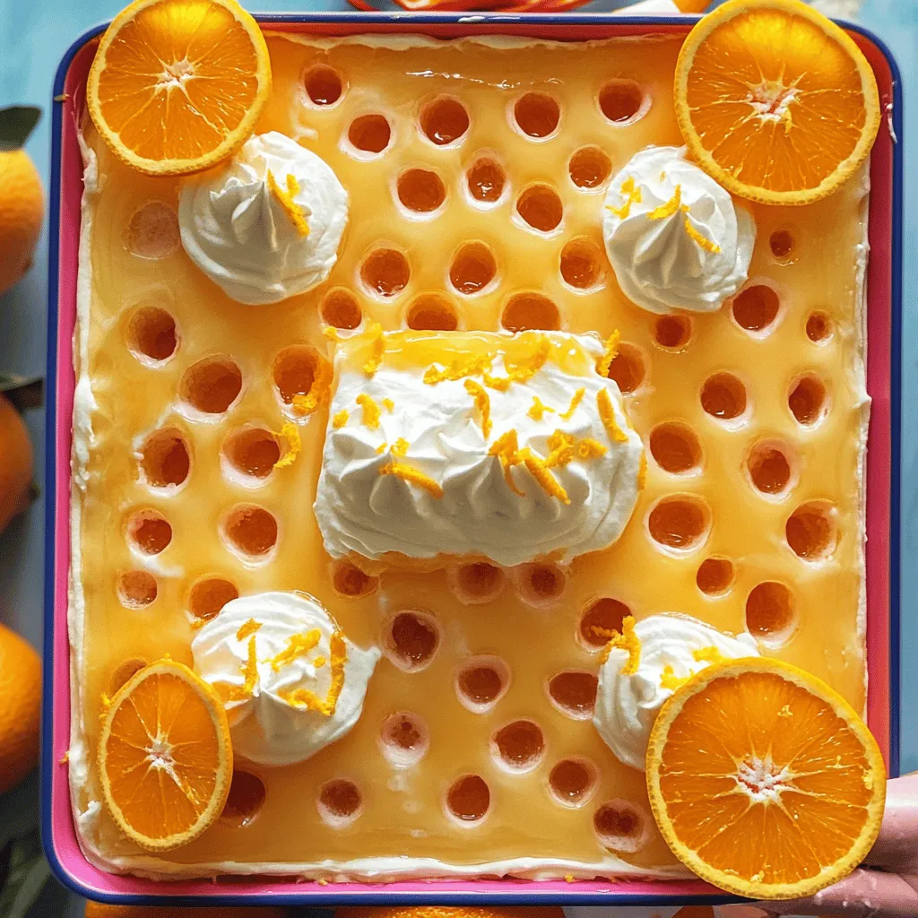 - 1 Packung Orangen-Kuchenmix - 3 große Eier - 1/2 Tasse Pflanzenöl - 1 Tasse Wasser - 1 Tasse Orangenlimonade (z. B. Orange Crush) - 1 Packung (3 oz) Orangen-Gelatine