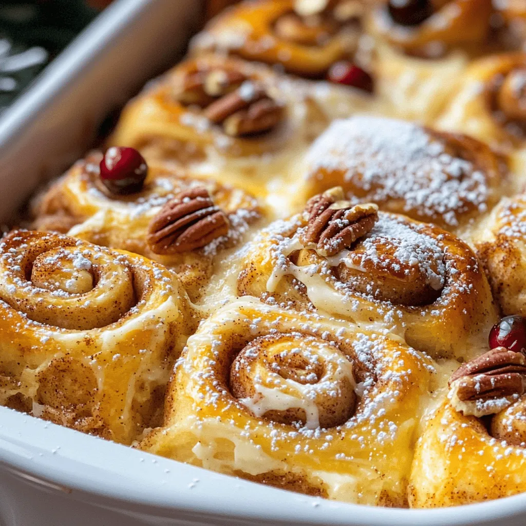 Um einen köstlichen Zimtschnecken-Auflauf zu machen, brauchst du folgende Zutaten: - 2 Dosen (je 12,4 oz) gekühlte Zimtschnecken - 6 große Eier - 1 Tasse Milch - 1 Teelöffel Vanilleextrakt - 1 Teelöffel gemahlener Zimt - 1/4 Teelöffel Muskatnuss - 1/2 Tasse Ahornsirup - 1/2 Tasse gehackte Pekannüsse (optional) - 1/2 Tasse Rosinen oder getrocknete Cranberries (optional) - Frischkäseglasur (enthält die Zimtschnecken) Diese Zutaten machen den Auflauf süß und reichhaltig. Die Zimtschnecken bringen den klassischen Geschmack in dein Gericht. Du kannst das Rezept leicht anpassen. Füge zum Beispiel einige der folgenden Zutaten hinzu: - Frische Früchte wie Äpfel oder Beeren - Schokoladenstückchen für einen süßeren Auflauf - Verschiedene Nüsse wie Mandeln oder Walnüsse Diese Zutaten bringen verschiedene Geschmäcker und Texturen in deinen Auflauf. Sei kreativ und finde deine perfekte Mischung! Achte beim Einkaufen auf die Qualität der Zutaten: - Wähle frische Eier aus Freilandhaltung für den besten Geschmack. - Nutze Vollmilch für mehr Cremigkeit. - Verwende hochwertigen Zimt. Er hat einen intensiveren Geschmack. Diese Tipps helfen dir, einen noch leckereren Zimtschnecken-Auflauf zu zaubern. Wenn du die besten Zutaten wählst, wird dein Gericht immer köstlich! Für das vollständige Rezept schau dir den [Full Recipe] an. Heize deinen Ofen auf 175 °C (350 °F) vor. Fette eine Auflaufform (9x13 Zoll) gut ein. Dies hilft, dass der Auflauf nicht anklebt. Öffne die Dosen mit den Zimtschnecken. Schneide jede Rolle in vier Stücke. Verteile die Stücke gleichmäßig in der Auflaufform. So entsteht eine gute Grundlage. In einer großen Rührschüssel vermische die Eier, die Milch, den Vanilleextrakt, den gemahlenen Zimt, die Muskatnuss und den Ahornsirup. Rühre alles gut mit einem Schneebesen. Gieße die Mischung gleichmäßig über die Zimtschnecken-Stücke. Achte darauf, dass alle Stücke gut getränkt sind. Backe den Auflauf 25-30 Minuten lang. Der Auflauf sollte aufgegangen und goldbraun sein. Nimm ihn aus dem Ofen und lasse ihn 5 Minuten abkühlen. Träufle dann die enthaltene Frischkäseglasur gleichmäßig über die warme Oberfläche. So wird der Auflauf besonders lecker. Für das vollständige Rezept, schau dir den Full Recipe an. Beim Zubereiten von Zimtschnecken-Auflauf gibt es einige häufige Fehler. Ein Fehler ist, die Zimtschnecken nicht gleichmäßig in der Form zu verteilen. Wenn sie eng gepackt sind, backen sie ungleichmäßig. Ein weiterer Fehler ist, die Eier-Mischung nicht gut zu vermischen. Klumpen können das Ergebnis beeinträchtigen. Achte darauf, dass du alle Zutaten gründlich vermischt. Zudem kann es passieren, dass der Auflauf zu lange im Ofen bleibt. Überprüfe ihn nach 25 Minuten. Wenn er goldbraun ist, ist er fertig. Um den Geschmack zu verbessern, kannst du verschiedene Zutaten hinzufügen. Probiere, etwas mehr Zimt oder Muskatnuss für mehr Tiefe zu verwenden. Du kannst auch Vanilleextrakt durch Mandelextrakt ersetzen. Dies gibt dem Auflauf einen neuen Twist. Wenn du Nüsse hinzufügst, röste sie vorher leicht an. Das verstärkt den Geschmack. Zusätzlich kannst du frische Früchte wie Äpfel oder Beeren hinzufügen. Sie bringen Frische und Süße in das Gericht. Die Präsentation macht einen großen Unterschied. Serviere den Auflauf warm in der Auflaufform. Garniere ihn mit Puderzucker für einen schönen Look. Ein Klecks Schlagsahne oder eine Kugel Vanilleeis macht ihn noch köstlicher. Für besondere Anlässe kannst du frische Beeren auf dem Teller anrichten. Das sieht toll aus und schmeckt lecker. Wenn du den Auflauf in Einzelportionen servierst, fühlt sich jeder Gast besonders. {{image_4}} Ich liebe es, meinen Zimtschnecken-Auflauf mit frischen Früchten oder Nüssen zu verfeinern. Du kannst zum Beispiel Äpfel, Birnen oder Bananen hinzufügen. Diese Früchte bringen Frische und eine natürliche Süße. Wenn du Nüsse magst, probiere gehackte Pekannüsse oder Walnüsse. Sie geben einen tollen Crunch und viel Geschmack. Möchtest du etwas anderes? Wie wäre es mit einer herzhaften Version? Du kannst Käse und Schinken hinzufügen. Das gibt dem Auflauf eine besondere Note. Verwende zum Beispiel Cheddar oder Feta. Diese Käse schmelzen gut und sorgen für einen herzhaften Genuss. Für spezielle Diäten gibt es auch einfache Anpassungen. Wenn du glutenfrei kochen möchtest, nimm glutenfreie Zimtschnecken. Diese findest du in vielen Supermärkten. Möchtest du eine vegane Version? Dann ersetze die Eier durch pflanzliche Alternativen, wie Leinsamen oder Apfelmus. Auch die Milch kannst du durch Mandel- oder Hafermilch ersetzen. So bleibt der Auflauf lecker und passt zu deiner Diät. Du kannst alle Variationen im [Full Recipe] ausprobieren und deinen perfekten Zimtschnecken-Auflauf kreieren! Um deinen Zimtschnecken-Auflauf frisch zu halten, lagere ihn am besten im Kühlschrank. Decke die Auflaufform gut ab. Verwende Folie oder einen luftdichten Behälter. So bleibt der Auflauf bis zu fünf Tage lecker. Wenn du den Auflauf nicht sofort isst, schneide ihn in Portionen. So kannst du leicht die gewünschte Menge entnehmen. Wenn du den Auflauf länger aufbewahren möchtest, kannst du ihn einfrieren. Lass den Auflauf zuerst ganz abkühlen. Schneide ihn dann in Portionen. Wickele jede Portion in Frischhaltefolie. Lege die Portionen in einen gefrierfesten Beutel oder Behälter. So bleibt der Auflauf bis zu drei Monate frisch. Denke daran, das Datum auf den Beutel zu schreiben, um den Überblick zu behalten. Um den Auflauf wieder aufzuwärmen, nimm eine Portion aus dem Kühlschrank oder Gefrierfach. Wenn der Auflauf gefroren ist, lass ihn zuerst im Kühlschrank über Nacht auftauen. Heize den Ofen auf 175 °C vor. Lege den Auflauf in eine Auflaufform und decke ihn mit Folie ab. Erwärme ihn für etwa 15-20 Minuten. So bleibt der Auflauf saftig und lecker. Du kannst auch die Mikrowelle nutzen. Erwärme die Portion für etwa 1-2 Minuten, bis sie warm ist. Der Zimtschnecken-Auflauf hält bis zu fünf Tage im Kühlschrank. Bewahre ihn in einem luftdichten Behälter auf. So bleibt er frisch und lecker. Wenn du ihn länger aufbewahren möchtest, kannst du ihn auch einfrieren. Ja, du kannst den Auflauf im Voraus machen. Bereite ihn bis Schritt 4 vor und stelle ihn dann in den Kühlschrank. Backe ihn am nächsten Tag einfach, wenn du bereit bist. Das spart Zeit und macht das Frühstück einfach. Zu diesem Auflauf passen viele Dinge gut. Du kannst frisches Obst wie Beeren oder Bananen servieren. Auch Joghurt oder Schlagsahne sind tolle Ergänzungen. Ein Schuss Ahornsirup macht den Genuss noch besser. Die Konsistenz kannst du leicht ändern. Für einen feuchteren Auflauf füge mehr Milch hinzu. Wenn du einen festeren Auflauf möchtest, verwende weniger Milch. Du kannst auch die Eierzahl anpassen. So kannst du die perfekte Textur für deinen Geschmack finden. Zusammenfassend haben wir die Hauptzutaten und die Zubereitung für den Zimtschnecken-Auflauf besprochen. Du hast auch Tipps zur Vermeidung häufiger Fehler und zur Verbesserung des Geschmacks erhalten. Verschiedene Variationen und Aufbewahrungshinweise bieten dir Flexibilität und Genuss. Letzter Gedanke: Experimentiere mit Zutaten und Variationen. So machst du das Rezept ganz nach deinem Geschmack. Lass dein nächstes Frühstück zu einem besonderen Erlebnis werden!