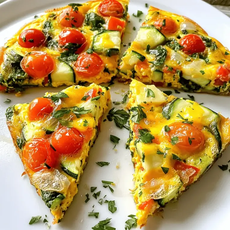 - 6 große Eier - 120 ml Milch - 100 g geriebener Käse (Cheddar oder Mozzarella) - Gemüseauswahl: frischer Spinat, Paprika, Zucchini, Kirschtomaten, Zwiebel Ich beginne immer mit den Hauptzutaten. Die Eier sind die Basis der Frittata. Sie geben ihr die Struktur und den Geschmack. Ich nutze große Eier, da sie mehr Volumen bieten. Milch macht die Frittata schön cremig und weich. Der Käse ist ein weiteres Highlight. Ich empfehle Cheddar oder Mozzarella. Beide schmelzen gut und geben einen tollen Geschmack. Gemüse ist ein Muss. Ich bevorzuge frischen Spinat, Paprika, Zucchini, Kirschtomaten und Zwiebeln. Diese Zutaten bringen Farben und Nährstoffe in die Frittata. Sie sind einfach zu finden und lecker. - Salz und Pfeffer nach Geschmack - Frische Kräuter zur Garnitur Gewürze machen das Essen lebendig. Ich füge Salz und Pfeffer hinzu, um den Geschmack zu verbessern. Die Menge hängt von deinem persönlichen Geschmack ab. Frische Kräuter sind die Krönung. Petersilie oder Basilikum sorgen für frische Aromen und eine schöne Farbe. Sie machen die Frittata nicht nur schmackhafter, sondern auch hübscher. Für das vollständige Rezept schaue dir die Full Recipe an. Zuerst musst du das Gemüse schneiden. Ich schneide die Paprika in kleine Würfel und die Zucchini ebenso. Die Zwiebel hacke ich fein. Den Spinat kann ich grob hacken, da er beim Kochen zusammenfällt. Dann verquirle ich die Eier mit der Milch in einer großen Schüssel. Ich füge Salz und Pfeffer hinzu, um die Mischung zu würzen. Jetzt heize ich den Ofen auf 190°C vor. In einer ofenfesten Pfanne erhitze ich das Olivenöl bei mittlerer Hitze. Ich gebe die gehackte Zwiebel und die Paprika hinein. Nach etwa 3-4 Minuten sind sie weich. Dann kommen die gewürfelte Zucchini und der Spinat dazu. Ich lasse alles für weitere 2-3 Minuten kochen, bis der Spinat zusammengefallen ist. Die halbierten Kirschtomaten mische ich dann unter das Gemüse. Jetzt gieße ich die Eimischung gleichmäßig über das Gemüse in der Pfanne. Ich rühre vorsichtig um, damit das Gemüse gut verteilt ist. Anschließend bestreue ich die Oberseite mit geriebenem Käse. Die Frittata köchelt auf dem Herd etwa 3-5 Minuten, bis die Ränder fest werden. Dann stelle ich die Pfanne in den vorgeheizten Ofen. Ich backe die Frittata für 15-20 Minuten. Sie ist fertig, wenn sie fest ist und die Oberseite goldbraun aussieht. Nach dem Backen lasse ich die Frittata ein paar Minuten abkühlen. Dann schneide ich sie in Stücke. Mit frischen Kräutern garniere ich sie, bevor ich die Frittata serviere. Für das vollständige Rezept, schau dir die Full Recipe an. Um die perfekte Eikonsistenz zu erzielen, ist es wichtig, frische Eier zu verwenden. Frische Eier haben eine dickere Konsistenz und sorgen für eine bessere Bindung. Die Mischung aus Eiern und Milch sollte gut verrührt sein. Das sorgt für ein gleichmäßiges Ergebnis. Die Garzeit ist entscheidend. Beginnen Sie mit der Herdhitze. Lassen Sie die Frittata zuerst auf dem Herd für 3-5 Minuten köcheln. Achten Sie darauf, dass die Ränder fest werden, bevor Sie sie in den Ofen geben. Backen Sie die Frittata bei 190°C für 15-20 Minuten. Sie ist fertig, wenn die Oberseite goldbraun aussieht. Für eine ansprechende Präsentation schneiden Sie die Frittata in gleichmäßige Stücke. Legen Sie diese auf einen schönen Teller. Ein Spritzer Olivenöl darüber macht das Ganze schicker. Frische Kräuter sind eine tolle Garnitur. Sie fügen Farbe und Geschmack hinzu. Eine Beilage kann einen einfachen Salat sein. Erfrischende Blattsalate passen gut zur Frittata. Sie können auch etwas Brot oder Baguette servieren. Diese Kombination macht das Gericht noch leckerer. {{image_4}} Die Frittata lässt sich leicht anpassen. Du kannst verschiedene Gemüsesorten nutzen. Probiere Brokkoli, Karotten oder Pilze. Jedes Gemüse bringt seinen eigenen Geschmack. Das macht die Frittata bunter und spannender. Auch bei den Käsesorten gibt es viele Möglichkeiten. Du kannst Feta, Gouda oder sogar Ziegenkäse verwenden. Jeder Käse gibt der Frittata eine andere Note. Mischst du mehrere Käsesorten, schaffst du eine komplexe Geschmackswelt. Diese Variationen bringen frischen Wind in dein Essen. Für eine glutenfreie Frittata brauchst du keine speziellen Zutaten. Eier und frisches Gemüse sind von Natur aus glutenfrei. Achte nur darauf, dass deine Gewürze ebenfalls glutenfrei sind. So bleibt die Frittata sicher für alle. Um den Proteingehalt zu erhöhen, füge Hülsenfrüchte hinzu. Kichererbsen oder schwarze Bohnen passen gut. Du kannst auch mehr Spinat oder andere proteinreiche Gemüse nehmen. Diese Zutaten machen die Frittata nahrhafter. Sie sind ideal für ein gesundes Frühstück oder Mittagessen. Wenn du mehr über die Zubereitung erfahren möchtest, sieh dir das [Full Recipe] an. Um die Frittata frisch zu halten, lagere sie im Kühlschrank. Verwende einen luftdichten Behälter. So bleibt die Frittata mehrere Tage gut. Wenn du die Reste aufbewahrst, schneide sie in Stücke. Das macht das Servieren einfacher. Du kannst die Frittata auch in Folie wickeln, wenn du keinen Behälter hast. Für die Wiedererwärmung empfehle ich, die Frittata in der Mikrowelle oder im Ofen zu erhitzen. In der Mikrowelle dauert es nur ein bis zwei Minuten. Stelle sicher, dass die Frittata gleichmäßig warm ist. Wenn du den Ofen verwendest, heize ihn auf 180°C vor. Lege die Frittata auf ein Blech und backe sie für etwa 10 Minuten. So bleibt sie saftig. Die Frittata kann bis zu fünf Tage im Kühlschrank aufbewahrt werden. Achte darauf, sie gut zu verpacken. Wenn du sie länger aufbewahren möchtest, kannst du sie auch einfrieren. Wickele die Stücke in Frischhaltefolie ein und lege sie in einen Gefrierbeutel. So hält sie bis zu drei Monate. Achte darauf, Anzeichen von Verderb zu erkennen. Wenn die Frittata einen seltsamen Geruch hat oder die Textur sich verändert hat, wirf sie weg. Auch Schimmel ist ein sicheres Zeichen, dass du die Frittata nicht mehr essen solltest. Die Zubereitung einer Frittata benötigt etwa 10 Minuten Vorbereitungszeit. Die Kochzeit beträgt 25 Minuten. Insgesamt sind es also rund 35 Minuten von Start bis Ende. Es ist schnell und einfach, eine Frittata zu machen. Ja, eine Frittata lässt sich gut im Voraus zubereiten. Kochen Sie sie einfach wie im Rezept beschrieben. Lassen Sie die Frittata dann abkühlen und bewahren Sie sie im Kühlschrank auf. Decken Sie sie gut ab, damit sie frisch bleibt. Sie können sie auch in Portionen schneiden und in einem luftdichten Behälter aufbewahren. Um eine Frittata gleichmäßig zu schneiden, lassen Sie sie etwas abkühlen. Nutzen Sie ein scharfes Messer oder einen Pizzaschneider. Beginnen Sie in der Mitte und schneiden Sie dann nach außen. So erhalten Sie schöne, gleichmäßige Stücke. Die Frittata ist einfach zuzubereiten und lecker. Wir haben die Hauptzutaten wie Eier, Milch und frisches Gemüse sowie Gewürze betrachtet. Die Schritt-für-Schritt-Anleitung hilft dir, den perfekten Kochprozess zu meistern. Du kannst Vegetarisches und Glutenfreies ausprobieren und tolle Tipps zur Aufbewahrung finden. Denke an die Anzeichen von Verderb, damit du sicher bleibst. Mit diesen Informationen wirst du sicher eine perfekte Frittata kreieren!