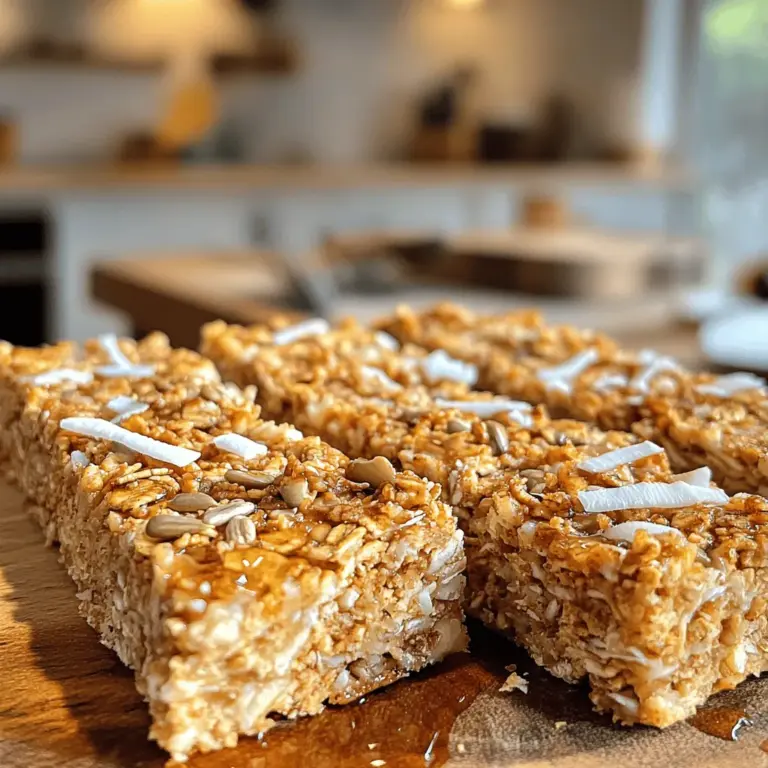 Um köstliche nussfreie Granola-Riegel zu machen, benötigen Sie: - 2 Tassen Haferflocken - 1 Tasse Puffreis - 1 Tasse Sonnenblumenkerne - 1/2 Tasse ungesüßte Kokosraspeln - 1/2 Tasse Honig oder Ahornsirup - 1/4 Tasse ungesüßtes Apfelmus - 1/4 Tasse Kokosöl, geschmolzen - 1 Teelöffel Vanilleextrakt - 1/2 Teelöffel Zimt - 1/4 Teelöffel Salz Diese Zutaten sorgen für die ideale Basis. Haferflocken bieten Ballaststoffe. Puffreis gibt den Riegeln eine leichte, knusprige Textur. Sonnenblumenkerne sind eine tolle Proteinquelle. Um den Riegeln mehr Geschmack zu verleihen, können Sie diese Zutaten hinzufügen: - 1/2 Tasse Trockenfrüchte (wie Cranberries oder Rosinen) - 1/2 Tasse Schokoladenstückchen Trockenfrüchte bringen Süße und Fruchtgeschmack. Schokoladenstückchen geben dem Snack einen süßen Kick. Achten Sie beim Einkaufen auf frische und hochwertige Zutaten. Wählen Sie Bio-Haferflocken, wenn möglich. Sie sind frei von Chemikalien. Suchen Sie nach ungesüßten Kokosraspeln. Diese sind gesünder und geschmackvoller. Frische Sonnenblumenkerne haben einen besseren Geschmack. Überprüfen Sie die Verpackung auf ein Haltbarkeitsdatum. Das hilft, die besten Zutaten zu wählen. Bei Honig oder Ahornsirup sollte es sich um reine Produkte handeln. So bleiben die Riegel gesund und lecker. Für mehr Details und die genaue Zubereitung schauen Sie sich das [Full Recipe] an. Zuerst heizen Sie Ihren Ofen auf 180°C vor. Dies sorgt dafür, dass die Riegel gleichmäßig backen. Nehmen Sie eine 20x20 cm große Backform. Legen Sie sie mit Backpapier aus. Lassen Sie etwas Papier über den Rand hängen. So können Sie die Riegel später einfach herausnehmen. Nehmen Sie eine große Schüssel. Geben Sie die Haferflocken, den Puffreis, die Sonnenblumenkerne und die Kokosraspeln hinein. Fügen Sie auch das Salz hinzu. Mischen Sie alles gut. So verteilt sich der Geschmack gleichmäßig. Diese Mischung bildet die Basis für Ihre Riegel. In einer separaten Schüssel nehmen Sie den Honig oder den Ahornsirup. Fügen Sie das Apfelmus, das geschmolzene Kokosöl, den Vanilleextrakt und den Zimt hinzu. Rühren Sie alles mit einem Schneebesen gut zusammen. Diese Mischung macht die Riegel süß und saftig. Gießen Sie die feuchte Mischung über die trockenen Zutaten. Rühren Sie alles gut um, bis alles gleichmäßig benetzt ist. Falls gewünscht, können Sie jetzt Trockenfrüchte oder Schokoladenstückchen hinzufügen. Übertragen Sie die Mischung in die Backform. Drücken Sie sie mit einem Spatel fest und gleichmäßig hinein. Backen Sie die Riegel für etwa 20 Minuten. Sie sollten goldbraun sein. Lassen Sie die Riegel in der Form vollständig abkühlen. Nutzen Sie den Überhang des Backpapiers, um die Riegel herauszuheben. Schneiden Sie die Masse in Riegel oder Quadrate. Lagern Sie die Riegel in einem luftdichten Behälter. So bleiben sie frisch. Für das vollständige Rezept schauen Sie sich den Abschnitt "Nussfreie Genuss-Granola-Riegel" an. Bei der Zubereitung von nussfreien Granola-Riegeln gibt es einige häufige Fehler. Ein großer Fehler ist, die Mischung nicht gut zu drücken. Wenn die Mischung locker bleibt, bricht der Riegel leicht. Drücken Sie die Mischung fest in die Form, damit sie gut zusammenhält. Ein weiterer Fehler ist, die Riegel zu lange zu backen. Achten Sie darauf, die Riegel nur bis zum Goldbraun zu backen. Wenn sie zu dunkel sind, werden sie hart und trocken. Um die Frische der Granola-Riegel zu bewahren, verwenden Sie einen luftdichten Behälter. So bleiben die Riegel weich und lecker. Lagern Sie sie an einem kühlen, trockenen Ort. Sie können die Riegel auch im Kühlschrank aufbewahren. So bleiben sie noch länger frisch. Wenn Sie viele Riegel machen, können Sie einige einfrieren. Wickeln Sie die Riegel in Frischhaltefolie und legen Sie sie in einen Behälter. So sind sie bis zu drei Monate haltbar. Es gibt viele Wege, die Granola-Riegel zu variieren. Fügen Sie verschiedene Trockenfrüchte hinzu, wie Datteln, Feigen oder Äpfel. Diese sorgen für eine süße Note. Für einen schokoladigen Geschmack können Sie Schokoladenstückchen verwenden. Probieren Sie auch verschiedene Gewürze aus. Zimt, Muskat oder Vanille können den Geschmack verändern. Denken Sie daran, die Mischung nach Ihrem Geschmack anzupassen. So wird jeder Riegel zu einem persönlichen Genuss. {{image_4}} Granola-Riegel sind toll, und sie sind leicht anpassbar. Hier sind einige Varianten, die du ausprobieren kannst. Trockenfrüchte bringen Süße und Farbe. Du kannst Cranberries, Rosinen oder Aprikosen verwenden. Diese Früchte sind nährstoffreich und geben deinen Riegeln einen fruchtigen Geschmack. Einfach 1/2 Tasse Trockenfrüchte in die Mischung einarbeiten. So wird jeder Biss fruchtig und lecker. Wenn du Schokolade magst, sind schokoladige Granola-Riegel perfekt für dich. Füge einfach 1/2 Tasse Zartbitterschokoladenstückchen hinzu. Diese schmelzen leicht und machen die Riegel besonders schokoladig. Du wirst den Geschmack lieben, und sie sind ein großartiger Snack für jeden Tag. Um deine Granola-Riegel noch gesünder zu machen, kannst du Samen oder Proteinpulver hinzufügen. Chiasamen oder Leinsamen sind gute Optionen. Sie erhöhen den Nährstoffgehalt und machen die Riegel sättigender. Du kannst auch etwas Proteinpulver in die feuchte Mischung geben. So hast du einen Snack, der dir Energie gibt und lange satt hält. Jede dieser Varianten bringt neuen Geschmack in deine nussfreien Granola-Riegel. Probiere sie aus und finde deine Lieblingskombination! Wenn du mehr über die Zubereitung erfahren möchtest, schaue dir das Full Recipe an. Nussfreie Granola-Riegel sind eine tolle Snack-Option. Wenn du sie richtig lagerst, bleiben sie frisch. In einem luftdichten Behälter halten sie bis zu einer Woche bei Raumtemperatur. Du kannst sie auch im Kühlschrank aufbewahren. So bleiben sie bis zu zwei Wochen frisch. Achte darauf, dass sie nicht in der Nähe von Feuchtigkeit sind. Feuchtigkeit macht sie weich und weniger lecker. Einfrieren ist eine gute Idee, wenn du mehr Riegel machen willst. Teile die Riegel in Portionen und wickele sie gut in Frischhaltefolie. Lege sie dann in einen Gefrierbeutel. So bleiben sie bis zu drei Monate haltbar. Wenn du einen Riegel essen möchtest, lass ihn einfach über Nacht im Kühlschrank auftauen. Du kannst ihn auch kurz in die Mikrowelle legen, um ihn schnell zu erwärmen. Luftdichte Behälter sind der Schlüssel zur Frische. Sie schützen die Riegel vor Luft und Feuchtigkeit. Verwende Glas- oder Kunststoffbehälter mit festem Deckel. So bleiben die Riegel knusprig und lecker. Wenn du mehrere Geschmäcker hast, beschrifte die Behälter. So findest du schnell deinen Lieblingssnack. Um die Granola-Riegel vegan zu machen, ersetzen Sie den Honig durch Ahornsirup oder Agavendicksaft. Diese süßen Alternativen bieten den gleichen Geschmack. Achten Sie darauf, dass auch das Kokosöl aus einer nachhaltigen Quelle stammt. So bleibt Ihre Mischung rein pflanzlich. Wenn Sie keinen Honig verwenden möchten, gibt es mehrere Optionen. Sie können: - 1/2 Tasse Ahornsirup - 1/2 Tasse Agavendicksaft - 1/2 Tasse Dattelpaste Diese Süßstoffe bieten einen ähnlichen Geschmack und eine ähnliche Konsistenz. Wählen Sie den, der Ihnen am besten gefällt. Ja, nussfreie Granola-Riegel sind gesund! Sie enthalten wertvolle Zutaten wie Haferflocken, Sonnenblumenkerne und Kokosraspeln. Diese Zutaten liefern Ballaststoffe und gesunde Fette. Zusätzlich sind sie frei von verarbeiteten Zuckern, wenn Sie natürliche Süßstoffe verwenden. Mit der richtigen Auswahl an Zutaten können sie ein nahrhafter Snack sein. Ideal für Kinder und Erwachsene! Zusammenfassend haben wir gelernt, wie man nussfreie Granola-Riegel herstellt. Wir haben die Haupt- und optionalen Zutaten besprochen und Tipps zur Auswahl gegeben. Die Schritt-für-Schritt-Anleitung zeigt, wie leicht es ist, diese Riegel zu machen. Wir haben auch häufige Fehler und geeignete Lagerungen behandelt. Diese Riegel sind vielseitig und können an verschiedene Geschmäcker angepasst werden. Denke daran, kreativ zu sein und deinen eigenen Twist hinzuzufügen. Snacke gut und gesund!