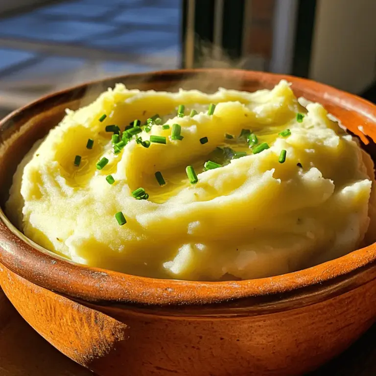 - 900 g Yukon Gold Kartoffeln - 4 Knoblauchzehen - 120 ml Schlagsahne - 60 g ungesalzene Butter Die Wahl der richtigen Kartoffeln ist entscheidend. Yukon Gold sind perfekt. Sie haben eine cremige Textur und einen tollen Geschmack. Der Knoblauch bringt Wärme und Tiefe ins Gericht. Ich liebe es, frischen Knoblauch zu verwenden. Er gibt dem Püree einen kräftigen Kick. Die Schlagsahne macht das Püree schön cremig. Wenn Sie es noch reichhaltiger mögen, können Sie mehr hinzufügen. Die ungesalzene Butter sorgt für einen tollen, reichen Geschmack. Butter ist ein Muss in diesem Rezept. - Salz - Frisch gemahlener schwarzer Pfeffer - Frische Schnittlauch, gehackt Salz hebt die Aromen hervor. Eine gute Prise ist wichtig. Frisch gemahlener schwarzer Pfeffer bringt einen leichten Schärfekick. Ich empfehle, ihn nach Geschmack hinzuzufügen. Frischer Schnittlauch ist die perfekte Garnierung. Er gibt Farbe und einen frischen Geschmack. Das Püree sieht damit nicht nur gut aus, es schmeckt auch besser. Für das vollständige Rezept schauen Sie sich die vollständige Anleitung an. Zuerst schälen Sie die Kartoffeln. Verwenden Sie Yukon Gold Kartoffeln, da sie gut schmecken. Schneiden Sie die Kartoffeln in gleichmäßige Würfel. Dies hilft, dass sie gleichmäßig garen. Dann bereiten Sie den Knoblauch vor. Schälen Sie vier Knoblauchzehen. Diese bringen einen tollen Geschmack ins Püree. Geben Sie die gewürfelten Kartoffeln und den Knoblauch in einen großen Topf. Bedecken Sie die Zutaten mit kaltem Wasser. Fügen Sie eine Prise Salz hinzu, um den Geschmack zu verbessern. Stellen Sie den Herd auf mittlere bis hohe Hitze. Wenn das Wasser kocht, senken Sie die Hitze. Lassen Sie alles 15-20 Minuten köcheln, bis die Kartoffeln zart sind. Prüfen Sie die Zartheit mit einer Gabel. Sie sollten leicht durchstechen lassen. Nach dem Kochen lassen Sie die Kartoffeln und den Knoblauch abtropfen. Dampfen Sie sie für eine Minute, damit sie trocken werden. Geben Sie die Mischung zurück in den Topf. Fügen Sie die Butter und die Schlagsahne hinzu. Erhitzen Sie alles langsam, bis die Butter schmilzt. Nutzen Sie einen Kartoffelstampfer, um alles zu einem cremigen Püree zu verarbeiten. Würzen Sie das Püree mit Salz und frisch gemahlenem Pfeffer. Probieren Sie es, um sicherzustellen, dass der Geschmack stimmt. Servieren Sie das Püree heiß, garniert mit frischem Schnittlauch. Für das vollständige Rezept, schauen Sie sich den Abschnitt "Full Recipe" an. Um die beste Konsistenz zu erzielen, benutze einen Kartoffelstampfer. Mit einem Kartoffelstampfer bekommst du ein grobes Püree. Wenn du es feiner magst, nimm eine Kartoffelpresse. Diese macht dein Püree ganz glatt. Füge Schlagsahne hinzu, um das Püree cremig zu machen. Du kannst mehr oder weniger Schlagsahne verwenden, je nach deinem Geschmack. Ein wahrer Geheimtipp ist, die Schlagsahne leicht zu erhitzen, bevor du sie hinzufügst. So vermischt sie sich besser. Die richtige Menge Salz und Pfeffer ist wichtig. Beginne mit einer Prise Salz und etwas Pfeffer. Du kannst immer mehr hinzufügen, aber weniger wegnehmen. Probiere dein Püree, um sicherzugehen, dass der Geschmack stimmt. Frische Kräuter bringen mehr Geschmack ins Püree. Schnittlauch oder Petersilie eignen sich gut. Hacke die Kräuter fein und mische sie unter das Püree. So erhältst du ein frisches und leckeres Aroma. Für das komplette Rezept schaue dir das [Full Recipe] an. {{image_4}} Möchten Sie Ihr Kartoffelpüree noch besser machen? Sie können Käse hinzufügen. Käse sorgt für mehr Cremigkeit. Verwenden Sie cremigen Käse wie Frischkäse oder Mascarpone. Eine kleine Menge Parmesan bringt einen tollen Geschmack. Sie können auch Gemüse hinzufügen. Karotten oder Blumenkohl passen gut. Sie geben Nährstoffe und Farbe. Dämpfen Sie das Gemüse vor dem Mischen. So bleibt der Geschmack frisch. Für eine vegane Version nutzen Sie pflanzliche Butter und Milch. Es gibt viele gute Produkte auf dem Markt. Kokosmilch oder Mandelmilch sind tolle Optionen. Diese machen das Püree auch cremig. Verwenden Sie außerdem Knoblauchöl für mehr Geschmack. Es ist eine einfache Möglichkeit, um den Knoblauchgeschmack zu verstärken. Wenn Sie glutenfrei essen, brauchen Sie sich keine Sorgen zu machen. Dieses Rezept ist von Natur aus glutenfrei. Alle Zutaten sind sicher. Sie können das Püree ohne Zusatzstoffe genießen. Für eine gesunde Variante nutzen Sie weniger Butter und Sahne. Das Püree wird dennoch lecker und cremig. Weitere Details finden Sie im Full Recipe. - Im Kühlschrank lagern: Legen Sie das Püree in einen luftdichten Behälter. Es bleibt bis zu drei Tage frisch. Achten Sie darauf, die Oberfläche mit Frischhaltefolie abzudecken. So bleibt die Feuchtigkeit erhalten. - Gefrieroptionen: Wenn Sie das Püree länger aufbewahren möchten, frieren Sie es ein. Verwenden Sie einen gefrierfesten Behälter. So bleibt es bis zu zwei Monate genießbar. Lassen Sie beim Auftauen etwas Platz, da sich das Püree ausdehnt. - Aufwärmtipps für die besten Ergebnisse: Um das Püree aufzuwärmen, geben Sie es in einen Topf. Fügen Sie etwas Milch oder Sahne hinzu, um die Cremigkeit zu erhalten. Erhitzen Sie es bei niedriger Hitze. Rühren Sie oft, um ein Anbrennen zu verhindern. So bleibt das Püree lecker und cremig. Cremige Knoblauch-Kartoffelpüree sind bis zu drei Tage im Kühlschrank haltbar. Lagern Sie das Püree in einem luftdichten Behälter. Achten Sie darauf, dass die Temperatur unter 4 Grad Celsius bleibt. Wenn Sie das Püree länger aufbewahren möchten, können Sie es auch einfrieren. In einem gefrierfesten Behälter hält es bis zu zwei Monate. Achten Sie darauf, es gut zu verpacken, um Gefrierbrand zu vermeiden. Ja, Sie können das Rezept im Voraus zubereiten. Kochen Sie die Kartoffeln und den Knoblauch nach dem Rezept und lassen Sie das Püree abkühlen. Lagern Sie es dann im Kühlschrank. Sie können es bis zu einen Tag vorher zubereiten. Um das Püree vor dem Servieren zu wärmen, geben Sie es in einen Topf und erhitzen Sie es bei niedriger Temperatur. Fügen Sie bei Bedarf etwas Schlagsahne hinzu, um die Cremigkeit zu erhöhen. Um das Püree würziger zu machen, können Sie verschiedene Gewürze hinzufügen. Hier sind einige Vorschläge: - Fügen Sie eine Prise Paprika für einen rauchigen Geschmack hinzu. - Verwenden Sie frische Kräuter wie Thymian oder Rosmarin für mehr Aroma. - Probieren Sie etwas geriebenen Parmesan für zusätzlichen Geschmack. - Chilipulver kann auch eine kleine Schärfe bringen. Kreativität ist der Schlüssel! Experimentieren Sie mit Gewürzen, die Sie mögen, um Ihr perfektes Püree zu finden. Dieses Rezept für cremiges Knoblauch-Kartoffelpüree ist einfach und lecker. Wir haben die Hauptzutaten wie Yukon Gold Kartoffeln und frischen Knoblauch besprochen. Ich habe dir gezeigt, wie du das Püree perfekt zubereitest und gewürzt. Variationen und Tipps zur Aufbewahrung runden alles ab. Denke daran, frische Zutaten zu verwenden. Kreativität erhöht den Geschmack. Probiere verschiedene Varianten, die zu deinem Geschmack passen. Viel Spaß beim Kochen und Genießen!