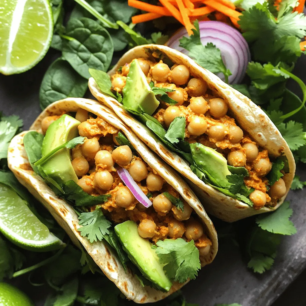 Für die würzigen Kichererbsen-Wraps benötigst du folgende Hauptzutaten: - 1 Dose (425 g) Kichererbsen, abgetropft und abgespült - 1 Esslöffel Olivenöl - 1 Teelöffel geräucherter Paprika - 1 Teelöffel gemahlener Kreuzkümmel - 1/2 Teelöffel Cayennepfeffer (nach Geschmack anpassen) - Salz und Pfeffer nach Geschmack - 1 Tasse Baby-Spinatblätter - 1 mittelgroße Avocado, in Scheiben geschnitten - 1/2 Tasse geraspelte Karotten - 1/4 Tasse rote Zwiebel, dünn geschnitten - 4 Vollkorn-Tortillas - 1/4 Tasse Tahinisauce oder Hummus zum Bestreichen - Frischer Koriander und Limettenspalten zum Garnieren Die Gewürze machen das Gericht besonders. Geräucherter Paprika bringt eine tiefe, rauchige Note. Kreuzkümmel sorgt für Wärme und Erdigkeit. Cayennepfeffer fügt die Schärfe hinzu. Du kannst die Menge an Cayennepfeffer anpassen, um die Schärfe nach deinem Geschmack zu gestalten. Salz und Pfeffer sind wichtig, um die Aromen zu heben. Diese Mischung macht die Kichererbsen lebendig und lecker. Du kannst auch andere Gewürze wie Knoblauchpulver oder Zwiebelpulver hinzufügen. Experimentiere mit den Aromen, um deinen perfekten Wrap zu finden. Die Wraps sind schon toll, aber du kannst sie noch besser machen. Ich empfehle, frische Zutaten als Beilagen zu nutzen. - Frischer Koriander bringt einen klaren Geschmack. - Limettenspalten fügen Frische hinzu und machen alles lebendiger. - Du kannst auch Salsa oder deine Lieblingssauce bieten. Für mehr Textur sind geraspelte Karotten ideal. Sie sind süß und knackig. Avocado gibt eine cremige Note und macht die Wraps reichhaltiger. Diese Kombination macht jeden Biss spannend und schmackhaft. Für das vollständige Rezept, schaue dir die Anleitung an. Zuerst bereiten wir die Zutaten vor. Das macht alles einfacher. Hier sind die Schritte: - Nehmen Sie eine Dose Kichererbsen. Spülen Sie sie ab und lassen Sie sie abtropfen. - Schneiden Sie eine Avocado in Scheiben. Seien Sie vorsichtig mit dem Messer. - Reiben Sie eine halbe Tasse Karotten. Das gibt einen frischen Geschmack. - Schneiden Sie eine rote Zwiebel in dünne Scheiben. Sie gibt einen schönen Biss. So haben Sie alles bereit für die Zubereitung. Das geht schnell und einfach. Nun kommen wir zum Hauptteil: die würzigen Kichererbsen. 1. Nehmen Sie eine große Rührschüssel. Zerdrücken Sie die Kichererbsen leicht mit einer Gabel. Lassen Sie einige ganze Kichererbsen für die Textur. 2. Erhitzen Sie Olivenöl in einer Pfanne bei mittlerer Hitze. Das Öl sollte heiß, aber nicht rauchend sein. 3. Geben Sie die zerdrückten Kichererbsen in die Pfanne. Fügen Sie geräucherten Paprika, Kreuzkümmel, Cayennepfeffer, Salz und Pfeffer hinzu. 4. Rühren Sie alles gut um. Kochen Sie die Mischung 5 bis 7 Minuten. So ziehen die Gewürze gut ein. Jetzt riecht es schon köstlich! Diese Mischung wird den Wraps viel Geschmack geben. Jetzt stellen wir die Wraps zusammen. Das macht Spaß und ist einfach! 1. Nehmen Sie eine Tortilla. Streichen Sie eine Schicht Tahinisauce oder Hummus darauf. 2. Legen Sie eine Handvoll Baby-Spinat in die Mitte. 3. Fügen Sie eine großzügige Portion der würzigen Kichererbsen-Mischung hinzu. 4. Geben Sie die Avocadoscheiben, geraspelten Karotten und die roten Zwiebeln dazu. 5. Klappen Sie die Seiten der Tortilla ein. Rollen Sie sie dann von unten nach oben eng auf. Sobald alles fertig ist, schneiden Sie jeden Wrap diagonal in zwei Hälften. Servieren Sie die Wraps sofort. Garnieren Sie sie mit frischem Koriander und Limettenspalten. So sehen sie toll aus! Für das gesamte Rezept, schauen Sie sich die [Full Recipe] an. Um den Wraps mehr Geschmack zu geben, probiere verschiedene Gewürze. Du kannst Chili, Knoblauchpulver oder frische Kräuter verwenden. Diese Zutaten machen die Kichererbsen lebendiger. Auch Limettensaft kann die Aromen aufhellen. Experimentiere mit den Gewürzen, bis du deinen perfekten Mix findest! Die Wickeltechnik ist entscheidend für einen guten Wrap. Beginne mit einer Tortilla auf einem Teller. Verteile die Füllung in der Mitte. Lass an den Seiten Platz, damit du die Tortilla einklappen kannst. Klappe zuerst die Seiten ein. Rolle dann die Tortilla von unten nach oben. So bleibt alles gut verpackt. Für knusprige Kichererbsen, röste sie im Ofen. Nach dem Abtropfen, lege sie auf ein Backblech. Beträufle sie mit Olivenöl und Gewürzen. Backe sie bei 200 Grad Celsius für 20 bis 30 Minuten. So bekommst du eine tolle Textur, die gut zu den Wraps passt. Für das vollständige Rezept, schau dir den Abschnitt "Full Recipe" an. {{image_4}} Wenn du eine vegane oder glutenfreie Option suchst, gibt es viele Möglichkeiten. Du kannst die Tortillas durch glutenfreie Wraps ersetzen. Achte darauf, dass die verwendeten Zutaten auch vegan sind. Verwende zum Beispiel Erdnussbutter anstelle von Hummus. Das gibt einen tollen Geschmack und bleibt vegan. Kichererbsen sind sehr vielseitig. Du kannst sie mit verschiedenen Füllungen kombinieren. Hier sind einige Ideen: - Gegrilltes Gemüse - Paprika - Gurken - Oliven - Feta-Käse (wenn nicht vegan) Jede dieser Optionen bringt neue Aromen in deinen Wrap. Du kannst auch frische Kräuter wie Minze oder Basilikum hinzufügen. Diese geben den Wraps einen frischen Kick. Nutze saisonale Zutaten für mehr Geschmack und Frische. Im Frühling sind Spargel und Radieschen toll. Im Sommer sind Tomaten und Zucchini perfekt. Im Herbst kannst du Kürbis oder Rote Beete verwenden. Im Winter passen Wurzelgemüse und Kohl gut zu Kichererbsen. Frische Zutaten machen jeden Biss leckerer und gesünder. Stelle sicher, dass du die Wraps frisch zubereitest. Das sorgt für den besten Geschmack. Wenn du mehr Ideen möchtest, schau dir das [Full Recipe] an. Um die Kichererbsen-Wraps frisch zu halten, bewahre sie in einem luftdichten Behälter auf. Du kannst sie auch in Frischhaltefolie wickeln. So bleiben sie weich und lecker. Stelle sicher, dass die Wraps abgekühlt sind, bevor du sie lagerst. Das verhindert, dass sie matschig werden. Im Kühlschrank halten sich die Wraps etwa 2 bis 3 Tage. Achte darauf, sie nicht länger als nötig zu lagern. Nach ein paar Tagen verlieren sie ihren frischen Geschmack. Wenn du sie länger aufbewahren möchtest, friere sie ein. Reste der Kichererbsenfüllung sind vielseitig. Du kannst sie als Salatbeilage verwenden oder auf geröstetem Brot genießen. Auch als Füllung für andere Wraps oder Sandwiches sind sie perfekt. Experimentiere mit verschiedenen Beilagen und Geschmäckern! Du kannst die Gewürze nach deinem Geschmack oft anpassen. Füge mehr Cayennepfeffer hinzu für mehr Schärfe. Oder nimm weniger, wenn du es milder magst. Geräucherter Paprika gibt einen tollen Geschmack. Du kannst auch andere Gewürze wie Knoblauchpulver oder Kurkuma ausprobieren. Experimentiere ruhig mit verschiedenen Kombinationen, bis du die perfekte Mischung findest. Ja, du kannst Kichererbsen selbst kochen. Beginne mit getrockneten Kichererbsen. Weiche sie über Nacht in Wasser ein, damit sie weich werden. Am nächsten Tag koche sie in frischem Wasser für etwa 1 bis 1,5 Stunden. Prüfe die Kichererbsen oft, bis sie die gewünschte Konsistenz haben. Frische Kichererbsen haben einen tollen Geschmack und sind eine gesunde Wahl für deine Wraps. Ja, für die Wraps empfehle ich Tahinisauce oder Hummus. Beide passen gut zu den würzigen Kichererbsen und bringen einen cremigen Geschmack. Du kannst auch Joghurt oder eine würzige Salsa verwenden. Probiere verschiedene Saucen aus, um deinen perfekten Wrap zu finden. Diese Saucen machen die Wraps noch leckerer und interessanter! Würzige Kichererbsen-Wraps sind lecker und gesund. In diesem Blogbeitrag hast du die wichtigsten Zutaten, die Zubereitung und hilfreiche Tipps kennengelernt. Du weißt jetzt, wie du die Wraps perfekt rollst und wie du sie knusprig machst. Vergiss nicht, mit Aromen zu experimentieren und frische Zutaten zu verwenden. Diese Wraps sind vielseitig und lassen sich leicht anpassen. Sie sind ideal für Mahlzeiten und Snacks. Jetzt hast du alles, um gesunde und schmackhafte Wraps zuzubereiten. Genieß die neuen Ideen in deiner Küche!
