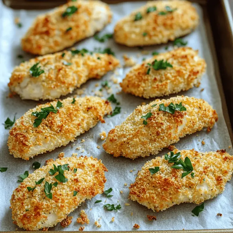Für die perfekten Hähnchenstreifen brauche ich frische Zutaten. Hier ist, was ich verwende: - 450 g Hähnchenbruststreifen - 240 ml Buttermilch - 100 g Semmelbrösel (Panko für extra Knusprigkeit) - 60 g Weizenmehl Diese Zutaten sorgen für einen saftigen Biss und eine tolle Textur. Das Hähnchen wird durch die Buttermilch zart und lecker. Die richtige Mischung macht den Unterschied. Ich nutze folgende Gewürze: - 1 Teelöffel Knoblauchpulver - 1 Teelöffel Zwiebelpulver - 1 Teelöffel geräuchertes Paprika - ½ Teelöffel Cayennepfeffer (nach Wunsch) - Salz und Pfeffer nach Geschmack Diese Gewürze verleihen den Hähnchenstreifen einen tollen Geschmack. Die Panade aus Semmelbröseln und Gewürzen sorgt für die Knusprigkeit, die wir wollen. Es gibt viele Wege, um dieses Rezept zu variieren. Hier sind ein paar Ideen: - Verwende Hähnchenflügel oder -schenkel für mehr Geschmack. - Nutze glutenfreie Semmelbrösel, wenn du Gluten meiden möchtest. - Probiere verschiedene Gewürze wie italienische Kräuter oder Curry für einen neuen Twist. Mit diesen Alternativen kannst du das Rezept an deinen Geschmack anpassen. Für das vollständige Rezept, schaue dir die Anleitung an. Beginnen Sie mit der Auswahl Ihrer Hähnchenbruststreifen. Verwenden Sie frische, hochwertige Stücke. Schneiden Sie die Brust in gleichmäßige Streifen. So garen sie gleichmäßig. Legen Sie die Hähnchenstreifen in eine Schüssel. Fügen Sie die Buttermilch hinzu. Lassen Sie das Hähnchen mindestens 30 Minuten marinieren. Dieser Schritt macht das Fleisch zart und saftig. Bereiten Sie den Panierprozess vor. Nehmen Sie einen flachen Teller und mischen Sie die trockenen Zutaten. Kombinieren Sie Semmelbrösel, Mehl und Gewürze gut. Wenn Sie Panko verwenden, wird die Panade knuspriger. Nehmen Sie die Hähnchenstreifen aus der Buttermilch. Lassen Sie die überschüssige Flüssigkeit abtropfen. Wenden Sie jedes Stück in der Bröselmischung. Drücken Sie die Mischung gut an, damit sie haftet. Heizen Sie den Ofen auf 220 °C vor. Legen Sie ein Backblech mit Backpapier aus. Platzieren Sie die panierten Hähnchenstreifen auf dem Blech. Achten Sie darauf, dass sie Platz haben. Beträufeln Sie die Streifen mit Olivenöl. Dies fördert die Knusprigkeit. Backen Sie die Hähnchenstreifen 20 bis 25 Minuten. Sie sind fertig, wenn sie goldbraun sind und eine Innentemperatur von 74 °C erreicht haben. Für extra Knusprigkeit legen Sie die Streifen unter den Grill. Achten Sie darauf, dass sie nicht anbrennen. Um knusprige gebackene Hähnchenstreifen zu erreichen, gibt es einige Geheimtipps. Erstens, die Buttermilch ist wichtig. Sie macht das Fleisch zart und gibt Geschmack. Lassen Sie die Hähnchenstreifen mindestens 30 Minuten darin. Zweitens, verwenden Sie Panko-Semmelbrösel für extra Knusprigkeit. Sie sind grober und sorgen für mehr Struktur. Drittens, das Beträufeln der Streifen mit Olivenöl vor dem Backen hilft. So wird die Panade golden und knusprig. Hähnchenstreifen schmecken am besten mit den richtigen Soßen. Ein klassischer Ketchup passt gut. Auch BBQ-Sauce ist lecker und rauchig. Für etwas Schärfe kann eine scharfe Senfsoße dienen. Eine Joghurt-Dip mit Kräutern ist frisch und leicht. Experimentieren Sie mit verschiedenen Soßen, um Ihren Favoriten zu finden. Ein häufiger Fehler ist, die Hähnchenstreifen zu dicht auf das Backblech zu legen. Lassen Sie Platz für die Luftzirkulation. So bleiben sie knusprig. Ein weiterer Fehler ist, die Panade nicht richtig zu drücken. Achten Sie darauf, dass die Brösel gut haften. Auch das Überbacken kann sie trocken machen. Kontrollieren Sie die Streifen regelmäßig und nehmen Sie sie rechtzeitig heraus. Für eine genaue Garzeit backen Sie sie bei 220 °C für 20-25 Minuten. {{image_4}} Um den Geschmack Ihrer Hähnchenstreifen zu verbessern, fügen Sie mehr Gewürze hinzu. Ich mag es, etwas Kreuzkümmel oder Chili zu verwenden. Diese Gewürze bringen eine schöne Wärme. Sie können auch italienische Kräuter wie Oregano oder Thymian hinzufügen. Diese geben den Streifen einen frischen Geschmack. Experimentieren Sie mit Ihren Lieblingsgewürzen, um Ihre perfekte Mischung zu finden. Wenn Sie eine gesündere Panade möchten, können Sie Haferflocken oder gemahlene Mandeln verwenden. Diese Optionen bieten eine gute Textur und sind nahrhaft. Um die Panade noch gesünder zu machen, können Sie die Menge an Öl reduzieren. So bleiben die Hähnchenstreifen knusprig und gesund. Denken Sie daran, die Haferflocken gut zu mahlen, damit sie gut haften. Für eine vegane Version können Sie Tofu oder Seitan verwenden. Marinieren Sie diese in einer Pflanzenmilch wie Soja- oder Mandelmilch. Für die Panade nutzen Sie Panko oder Semmelbrösel, die frei von tierischen Produkten sind. Fügen Sie Gewürze hinzu, um den Geschmack zu verstärken. Diese Alternativen sind lecker und bieten vielfältige Möglichkeiten. Für das komplette Rezept schauen Sie sich das [Full Recipe] an. Um die Knusprigkeit zu bewahren, lassen Sie die Hähnchenstreifen zuerst abkühlen. Legen Sie sie dann in einen luftdichten Behälter. Achten Sie darauf, dass sie nicht übereinander liegen, um ein Zusammenkleben zu vermeiden. Wenn Sie sie richtig lagern, bleiben sie für bis zu drei Tage frisch im Kühlschrank. Um die Hähnchenstreifen aufzuwärmen, nutzen Sie den Ofen. Heizen Sie ihn auf 180 °C vor. Legen Sie die Streifen auf ein Backblech und backen Sie sie für etwa 10-15 Minuten. So werden sie wieder knusprig. Vermeiden Sie die Mikrowelle, da sie die Hähnchenstreifen weich machen kann. Für die langfristige Lagerung können Sie die Hähnchenstreifen einfrieren. Lassen Sie sie zuerst vollständig abkühlen. Wickeln Sie sie dann gut in Frischhaltefolie und legen Sie sie in einen Gefrierbeutel. So halten sie bis zu drei Monate. Zum Auftauen legen Sie sie einfach über Nacht in den Kühlschrank, bevor Sie sie aufwärmen. Probieren Sie das Rezept für knusprige gebackene Hähnchenstreifen aus, um diese leckeren Reste zu genießen! Die Zubereitung der knusprigen gebackenen Hähnchenstreifen dauert etwa 50 Minuten. Davon sind 15 Minuten für die Vorbereitung und 20-25 Minuten für das Backen. Es ist wichtig, die Hähnchenstreifen vorher in Buttermilch einzulegen. Dies macht das Fleisch zart. Ja, Sie können die Hähnchenstreifen im Voraus zubereiten. Marinieren Sie die Streifen in Buttermilch und lagern Sie sie im Kühlschrank. Sie können die Streifen auch paniert aufbewahren. Backen Sie sie dann frisch, wenn Sie bereit sind zu essen. Um trockene Hähnchenstreifen zu vermeiden, marinieren Sie sie in Buttermilch. Dies hält das Fleisch saftig. Achten Sie auch darauf, die Streifen nicht zu lange zu backen. Eine Innentemperatur von 74 °C ist optimal. Buttermilch hilft, die Hähnchenstreifen zart und saftig zu machen. Sie können sie jedoch durch Joghurt oder Milch ersetzen. Das Ergebnis wird etwas anders sein, aber immer noch lecker. Zu gebackenen Hähnchenstreifen passen viele Beilagen. Beliebte Optionen sind Pommes Frites, Salat oder Gemüse. Auch eine leckere Dipsauce, wie BBQ oder Ranch, macht das Gericht perfekt. Für weitere Ideen schauen Sie sich das Full Recipe an. Knusprige Hähnchenstreifen sind einfach zuzubereiten. Wir haben die besten Zutaten und Schritte besprochen. Die richtigen Gewürze und die optimale Backtemperatur machen den Unterschied. Du kannst verschiedene Variationen ausprobieren, sogar vegane Optionen. Achte auf die häufigsten Fehler, damit deine Hähnchenstreifen perfekt gelingen. Lagere die Reste richtig, damit nichts verloren geht. Mit diesen Tipps gelingt dir jedes Mal das perfekte Gericht. Viel Spaß beim Kochen und Genießen deiner Hähnchenstreifen!