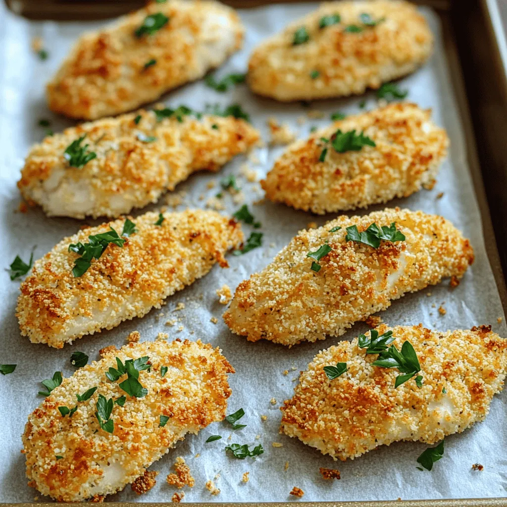 Für die perfekten Hähnchenstreifen brauche ich frische Zutaten. Hier ist, was ich verwende: - 450 g Hähnchenbruststreifen - 240 ml Buttermilch - 100 g Semmelbrösel (Panko für extra Knusprigkeit) - 60 g Weizenmehl Diese Zutaten sorgen für einen saftigen Biss und eine tolle Textur. Das Hähnchen wird durch die Buttermilch zart und lecker. Die richtige Mischung macht den Unterschied. Ich nutze folgende Gewürze: - 1 Teelöffel Knoblauchpulver - 1 Teelöffel Zwiebelpulver - 1 Teelöffel geräuchertes Paprika - ½ Teelöffel Cayennepfeffer (nach Wunsch) - Salz und Pfeffer nach Geschmack Diese Gewürze verleihen den Hähnchenstreifen einen tollen Geschmack. Die Panade aus Semmelbröseln und Gewürzen sorgt für die Knusprigkeit, die wir wollen. Es gibt viele Wege, um dieses Rezept zu variieren. Hier sind ein paar Ideen: - Verwende Hähnchenflügel oder -schenkel für mehr Geschmack. - Nutze glutenfreie Semmelbrösel, wenn du Gluten meiden möchtest. - Probiere verschiedene Gewürze wie italienische Kräuter oder Curry für einen neuen Twist. Mit diesen Alternativen kannst du das Rezept an deinen Geschmack anpassen. Für das vollständige Rezept, schaue dir die Anleitung an. Beginnen Sie mit der Auswahl Ihrer Hähnchenbruststreifen. Verwenden Sie frische, hochwertige Stücke. Schneiden Sie die Brust in gleichmäßige Streifen. So garen sie gleichmäßig. Legen Sie die Hähnchenstreifen in eine Schüssel. Fügen Sie die Buttermilch hinzu. Lassen Sie das Hähnchen mindestens 30 Minuten marinieren. Dieser Schritt macht das Fleisch zart und saftig. Bereiten Sie den Panierprozess vor. Nehmen Sie einen flachen Teller und mischen Sie die trockenen Zutaten. Kombinieren Sie Semmelbrösel, Mehl und Gewürze gut. Wenn Sie Panko verwenden, wird die Panade knuspriger. Nehmen Sie die Hähnchenstreifen aus der Buttermilch. Lassen Sie die überschüssige Flüssigkeit abtropfen. Wenden Sie jedes Stück in der Bröselmischung. Drücken Sie die Mischung gut an, damit sie haftet. Heizen Sie den Ofen auf 220 °C vor. Legen Sie ein Backblech mit Backpapier aus. Platzieren Sie die panierten Hähnchenstreifen auf dem Blech. Achten Sie darauf, dass sie Platz haben. Beträufeln Sie die Streifen mit Olivenöl. Dies fördert die Knusprigkeit. Backen Sie die Hähnchenstreifen 20 bis 25 Minuten. Sie sind fertig, wenn sie goldbraun sind und eine Innentemperatur von 74 °C erreicht haben. Für extra Knusprigkeit legen Sie die Streifen unter den Grill. Achten Sie darauf, dass sie nicht anbrennen. Um knusprige gebackene Hähnchenstreifen zu erreichen, gibt es einige Geheimtipps. Erstens, die Buttermilch ist wichtig. Sie macht das Fleisch zart und gibt Geschmack. Lassen Sie die Hähnchenstreifen mindestens 30 Minuten darin. Zweitens, verwenden Sie Panko-Semmelbrösel für extra Knusprigkeit. Sie sind grober und sorgen für mehr Struktur. Drittens, das Beträufeln der Streifen mit Olivenöl vor dem Backen hilft. So wird die Panade golden und knusprig. Hähnchenstreifen schmecken am besten mit den richtigen Soßen. Ein klassischer Ketchup passt gut. Auch BBQ-Sauce ist lecker und rauchig. Für etwas Schärfe kann eine scharfe Senfsoße dienen. Eine Joghurt-Dip mit Kräutern ist frisch und leicht. Experimentieren Sie mit verschiedenen Soßen, um Ihren Favoriten zu finden. Ein häufiger Fehler ist, die Hähnchenstreifen zu dicht auf das Backblech zu legen. Lassen Sie Platz für die Luftzirkulation. So bleiben sie knusprig. Ein weiterer Fehler ist, die Panade nicht richtig zu drücken. Achten Sie darauf, dass die Brösel gut haften. Auch das Überbacken kann sie trocken machen. Kontrollieren Sie die Streifen regelmäßig und nehmen Sie sie rechtzeitig heraus. Für eine genaue Garzeit backen Sie sie bei 220 °C für 20-25 Minuten. {{image_4}} Um den Geschmack Ihrer Hähnchenstreifen zu verbessern, fügen Sie mehr Gewürze hinzu. Ich mag es, etwas Kreuzkümmel oder Chili zu verwenden. Diese Gewürze bringen eine schöne Wärme. Sie können auch italienische Kräuter wie Oregano oder Thymian hinzufügen. Diese geben den Streifen einen frischen Geschmack. Experimentieren Sie mit Ihren Lieblingsgewürzen, um Ihre perfekte Mischung zu finden. Wenn Sie eine gesündere Panade möchten, können Sie Haferflocken oder gemahlene Mandeln verwenden. Diese Optionen bieten eine gute Textur und sind nahrhaft. Um die Panade noch gesünder zu machen, können Sie die Menge an Öl reduzieren. So bleiben die Hähnchenstreifen knusprig und gesund. Denken Sie daran, die Haferflocken gut zu mahlen, damit sie gut haften. Für eine vegane Version können Sie Tofu oder Seitan verwenden. Marinieren Sie diese in einer Pflanzenmilch wie Soja- oder Mandelmilch. Für die Panade nutzen Sie Panko oder Semmelbrösel, die frei von tierischen Produkten sind. Fügen Sie Gewürze hinzu, um den Geschmack zu verstärken. Diese Alternativen sind lecker und bieten vielfältige Möglichkeiten. Für das komplette Rezept schauen Sie sich das [Full Recipe] an. Um die Knusprigkeit zu bewahren, lassen Sie die Hähnchenstreifen zuerst abkühlen. Legen Sie sie dann in einen luftdichten Behälter. Achten Sie darauf, dass sie nicht übereinander liegen, um ein Zusammenkleben zu vermeiden. Wenn Sie sie richtig lagern, bleiben sie für bis zu drei Tage frisch im Kühlschrank. Um die Hähnchenstreifen aufzuwärmen, nutzen Sie den Ofen. Heizen Sie ihn auf 180 °C vor. Legen Sie die Streifen auf ein Backblech und backen Sie sie für etwa 10-15 Minuten. So werden sie wieder knusprig. Vermeiden Sie die Mikrowelle, da sie die Hähnchenstreifen weich machen kann. Für die langfristige Lagerung können Sie die Hähnchenstreifen einfrieren. Lassen Sie sie zuerst vollständig abkühlen. Wickeln Sie sie dann gut in Frischhaltefolie und legen Sie sie in einen Gefrierbeutel. So halten sie bis zu drei Monate. Zum Auftauen legen Sie sie einfach über Nacht in den Kühlschrank, bevor Sie sie aufwärmen. Probieren Sie das Rezept für knusprige gebackene Hähnchenstreifen aus, um diese leckeren Reste zu genießen! Die Zubereitung der knusprigen gebackenen Hähnchenstreifen dauert etwa 50 Minuten. Davon sind 15 Minuten für die Vorbereitung und 20-25 Minuten für das Backen. Es ist wichtig, die Hähnchenstreifen vorher in Buttermilch einzulegen. Dies macht das Fleisch zart. Ja, Sie können die Hähnchenstreifen im Voraus zubereiten. Marinieren Sie die Streifen in Buttermilch und lagern Sie sie im Kühlschrank. Sie können die Streifen auch paniert aufbewahren. Backen Sie sie dann frisch, wenn Sie bereit sind zu essen. Um trockene Hähnchenstreifen zu vermeiden, marinieren Sie sie in Buttermilch. Dies hält das Fleisch saftig. Achten Sie auch darauf, die Streifen nicht zu lange zu backen. Eine Innentemperatur von 74 °C ist optimal. Buttermilch hilft, die Hähnchenstreifen zart und saftig zu machen. Sie können sie jedoch durch Joghurt oder Milch ersetzen. Das Ergebnis wird etwas anders sein, aber immer noch lecker. Zu gebackenen Hähnchenstreifen passen viele Beilagen. Beliebte Optionen sind Pommes Frites, Salat oder Gemüse. Auch eine leckere Dipsauce, wie BBQ oder Ranch, macht das Gericht perfekt. Für weitere Ideen schauen Sie sich das Full Recipe an. Knusprige Hähnchenstreifen sind einfach zuzubereiten. Wir haben die besten Zutaten und Schritte besprochen. Die richtigen Gewürze und die optimale Backtemperatur machen den Unterschied. Du kannst verschiedene Variationen ausprobieren, sogar vegane Optionen. Achte auf die häufigsten Fehler, damit deine Hähnchenstreifen perfekt gelingen. Lagere die Reste richtig, damit nichts verloren geht. Mit diesen Tipps gelingt dir jedes Mal das perfekte Gericht. Viel Spaß beim Kochen und Genießen deiner Hähnchenstreifen!