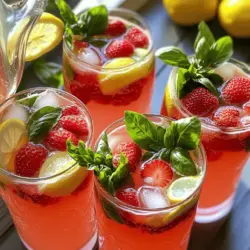Für die perfekte Erdbeer-Basilikum-Limonade brauchst du einige frische Zutaten. Hier sind die Hauptzutaten: - 1 Tasse frische Erdbeeren, entkelcht und in Scheiben geschnitten - 1/4 Tasse frische Basilikumblätter, fest gepackt - 1/2 Tasse frischer Zitronensaft (etwa 3-4 Zitronen) - 1/2 Tasse Kristallzucker (nach Geschmack anpassen) - 4 Tassen kaltes Wasser - Eiswürfel - Zitronenscheiben und Basilikumzweige zur Dekoration Diese Zutaten ergeben eine erfrischende Mischung. Die Süße der Erdbeeren passt gut zum scharfen Basilikum. Der Zitronensaft fügt einen tollen, sauren Kick hinzu. Wähle die besten Erdbeeren für deine Limonade. Suche nach festen, roten und glänzenden Früchten. Sie sollten süß duften. Vermeide matschige oder grüne Erdbeeren. Diese sind oft nicht reif genug. Frische Erdbeeren sind wichtig. Sie geben der Limonade ihren großartigen Geschmack. Kaufe sie am besten direkt vom Bauernmarkt. So bekommst du die frischesten und leckersten Erdbeeren. Wenn du Zucker vermeiden möchtest, gibt es Alternativen. Honig ist eine gute Wahl. Er ist süß und gibt einen tollen Geschmack. Agavendicksaft ist eine weitere Option. Er ist flüssig und leicht zu mischen. Du kannst auch Stevia verwenden. Es hat keine Kalorien, ist aber sehr süß. Probiere verschiedene Süßstoffe, um deinen Lieblingsgeschmack zu finden. So kannst du die Limonade nach deinem Wunsch anpassen. Für das vollständige Rezept schau dir die [Full Recipe] an. Zuerst musst du die Erdbeeren vorbereiten. Nimm eine Tasse frische Erdbeeren und entferne die grünen Teile. Schneide die Erdbeeren in Scheiben. Gib die Erdbeeren in eine mittelgroße Schüssel. Füge 1/2 Tasse Kristallzucker hinzu. Mit einer Gabel drücke die Erdbeeren leicht, um ihre Säfte herauszulockern. Lass die Mischung etwa 10-15 Minuten stehen, damit der Geschmack sich entfalten kann. Diese Zeit ist wichtig, damit die Süße der Erdbeeren zur Geltung kommt. Während die Erdbeeren ruhen, kannst du das Basilikumwasser machen. Nimm 1/4 Tasse frische Basilikumblätter und gib sie in einen Mixer. Füge 1 Tasse kaltes Wasser hinzu. Mixe die Mischung, bis das Basilikum ganz klein ist. Dadurch wird das Wasser mit dem frischen Basilikum-Aroma gefüllt. Dieser Schritt bringt einen besonderen Geschmack in die Limonade. Jetzt ist es Zeit, alles zusammenzuführen. Siebe die Erdbeermischung durch ein feines Sieb in einen großen Krug. So entfernst du die festen Teile und erhältst einen glatten Sirup. Füge dann den frisch gepressten Zitronensaft aus 3-4 Zitronen hinzu. Gieße das Basilikumwasser in den Krug. Rühre alles gut um, damit sich die Aromen vermischen. Füge 3 Tassen kaltes Wasser hinzu und rühre erneut. Probiere die Limonade und passe die Süße nach deinem Geschmack an. Serviere die Limonade mit Eiswürfeln. Garniere jedes Glas mit einer Zitronenscheibe und einem Basilikumzweig für den extra Frischekick. Du kannst das komplette Rezept hier finden: [Full Recipe]. Um die perfekte Süße zu erreichen, probiere es mit Kristallzucker. Beginne mit einer halben Tasse. Du kannst den Zucker nach deinem Geschmack anpassen. Wenn die Erdbeeren süß sind, brauchst du weniger Zucker. Zerdrücke die Erdbeeren gut, um ihren Saft freizusetzen. Lasse sie 10 bis 15 Minuten stehen. Diese Zeit hilft, die Aromen zu verbinden. Die Garnierung macht deine Limonade besonders. Verwende frische Zitronenscheiben für einen schönen Kontrast. Basilikumzweige sorgen für einen tollen Duft. Du kannst auch ganze Erdbeeren hinzufügen. Das sieht nicht nur schön aus, sondern schmeckt auch lecker. Eine schöne Präsentation macht die Limonade noch erfrischender und einladender. Ein häufiger Fehler ist, zu viel Zucker hinzuzufügen. Das kann die frischen Aromen überdecken. Achte darauf, die Erdbeeren gut zu zerdrücken. So bekommst du mehr Saft. Ein weiterer Fehler ist, das Basilikum zu lange zu mixen. Mixe nur kurz, damit das Aroma frisch bleibt. Wenn du diese Punkte beachtest, wird deine Erdbeer-Basilikum-Limonade wirklich köstlich. Für das vollständige Rezept schau dir die [Full Recipe] an. {{image_4}} Wenn du etwas mit einem Kick suchst, probiere einen Erdbeer-Basilikum-Cocktail. Du kannst einfach etwas Gin oder Wodka hinzufügen. Mixe 1 bis 2 Unzen Alkohol mit der Limonade. Dies gibt deiner Kreation mehr Tiefe und einen frischen Geschmack. Garnier mit einer Erdbeere und einem Basilikumblatt. Das macht die Getränke noch schöner und einladender. Für eine zuckerfreie Limonade kannst du Süßstoffe verwenden. Stevia oder Erythrit sind gute Optionen. Du kannst die gleiche Menge wie den Zucker verwenden. Achte darauf, es nach dem Geschmack anzupassen. Diese Version ist kalorienärmer, aber immer noch lecker. Sie bleibt frisch und fruchtig. Du kannst die Erdbeer-Basilikum-Limonade mit anderen Früchten erweitern. Füge ein paar Scheiben Kiwi oder einige Himbeeren hinzu. Diese Früchte bringen Farbe und neuen Geschmack. Du kannst auch Melone oder Pfirsich verwenden. Experimentiere und finde deine perfekte Mischung. So bleibt jede Limonade einzigartig und aufregend. Vergiss nicht, die [Full Recipe] für die Basis-Limonade zu nutzen. Um die Erdbeer-Basilikum-Limonade frisch zu halten, verwenden Sie einen luftdichten Krug. Stellen Sie sicher, dass der Krug gut verschlossen ist. So bleibt die Limonade lange lecker. Lagern Sie ihn im Kühlschrank. Vermeiden Sie direkte Sonneneinstrahlung. Die Limonade bleibt im Kühlschrank etwa 3 bis 5 Tage frisch. Nach ein paar Tagen kann der Geschmack schwächer werden. Schmecken Sie die Limonade vor dem Servieren. Wenn sie fade wirkt, fügen Sie mehr frische Zutaten hinzu. Sie können die Reste kreativ nutzen. Verwenden Sie die Limonade als Basis für Cocktails. Mischen Sie sie mit Mineralwasser für einen spritzigen Drink. Auch als Eiswürfel ist sie toll. Gießen Sie die Limonade in Eiswürfelformen und frieren Sie sie ein. So haben Sie immer einen kühlen Genuss! Erdbeer-Basilikum-Limonade hält sich etwa drei bis fünf Tage im Kühlschrank. Bewahre sie in einem geschlossenen Behälter auf. So bleibt sie frisch und lecker. Nach ein paar Tagen kann die Limonade etwas an Geschmack verlieren. Der frische Geschmack ist am besten am ersten Tag. Ja, gefrorene Erdbeeren sind eine gute Option. Sie sind oft reif und süß, wenn sie eingefroren werden. Verwende sie anstelle von frischen Erdbeeren, wenn diese nicht verfügbar sind. Lass die gefrorenen Erdbeeren vor der Verwendung leicht antauen. So kannst du sie gut zerdrücken und den Saft freisetzen. Basilikum hat viele Vorteile. Es wirkt entzündungshemmend und kann die Verdauung fördern. Es enthält auch Vitamine und Mineralien, die gut für die Gesundheit sind. Erdbeeren sind reich an Vitamin C und Antioxidantien. Sie stärken das Immunsystem und unterstützen die Haut. Diese beiden Zutaten machen deine Limonade nicht nur lecker, sondern auch gesund. Erdbeer-Basilikum-Limonade ist einfach und köstlich. Wir haben die besten Zutaten, die Zubereitung und die Aufbewahrung besprochen. Die Auswahl frischer Erdbeeren und der richtige Süßstoff machen einen großen Unterschied. Vergessen Sie nicht, die Limonade mit frischen Kräutern zu garnieren. Egal, ob Sie eine alkoholfreie oder alkoholische Variante wählen, diese Limonade bleibt frisch. Halten Sie sie kühl für besten Genuss. Mit diesen Tipps sind Sie bereit, Ihre eigene Version zu machen. Viel Spaß beim Ausprobieren!