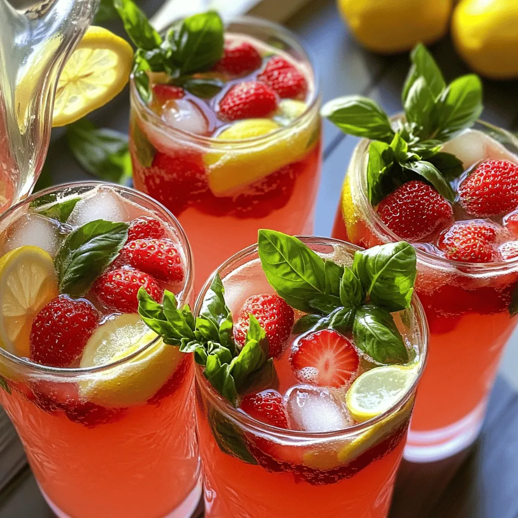 Für die perfekte Erdbeer-Basilikum-Limonade brauchst du einige frische Zutaten. Hier sind die Hauptzutaten: - 1 Tasse frische Erdbeeren, entkelcht und in Scheiben geschnitten - 1/4 Tasse frische Basilikumblätter, fest gepackt - 1/2 Tasse frischer Zitronensaft (etwa 3-4 Zitronen) - 1/2 Tasse Kristallzucker (nach Geschmack anpassen) - 4 Tassen kaltes Wasser - Eiswürfel - Zitronenscheiben und Basilikumzweige zur Dekoration Diese Zutaten ergeben eine erfrischende Mischung. Die Süße der Erdbeeren passt gut zum scharfen Basilikum. Der Zitronensaft fügt einen tollen, sauren Kick hinzu. Wähle die besten Erdbeeren für deine Limonade. Suche nach festen, roten und glänzenden Früchten. Sie sollten süß duften. Vermeide matschige oder grüne Erdbeeren. Diese sind oft nicht reif genug. Frische Erdbeeren sind wichtig. Sie geben der Limonade ihren großartigen Geschmack. Kaufe sie am besten direkt vom Bauernmarkt. So bekommst du die frischesten und leckersten Erdbeeren. Wenn du Zucker vermeiden möchtest, gibt es Alternativen. Honig ist eine gute Wahl. Er ist süß und gibt einen tollen Geschmack. Agavendicksaft ist eine weitere Option. Er ist flüssig und leicht zu mischen. Du kannst auch Stevia verwenden. Es hat keine Kalorien, ist aber sehr süß. Probiere verschiedene Süßstoffe, um deinen Lieblingsgeschmack zu finden. So kannst du die Limonade nach deinem Wunsch anpassen. Für das vollständige Rezept schau dir die [Full Recipe] an. Zuerst musst du die Erdbeeren vorbereiten. Nimm eine Tasse frische Erdbeeren und entferne die grünen Teile. Schneide die Erdbeeren in Scheiben. Gib die Erdbeeren in eine mittelgroße Schüssel. Füge 1/2 Tasse Kristallzucker hinzu. Mit einer Gabel drücke die Erdbeeren leicht, um ihre Säfte herauszulockern. Lass die Mischung etwa 10-15 Minuten stehen, damit der Geschmack sich entfalten kann. Diese Zeit ist wichtig, damit die Süße der Erdbeeren zur Geltung kommt. Während die Erdbeeren ruhen, kannst du das Basilikumwasser machen. Nimm 1/4 Tasse frische Basilikumblätter und gib sie in einen Mixer. Füge 1 Tasse kaltes Wasser hinzu. Mixe die Mischung, bis das Basilikum ganz klein ist. Dadurch wird das Wasser mit dem frischen Basilikum-Aroma gefüllt. Dieser Schritt bringt einen besonderen Geschmack in die Limonade. Jetzt ist es Zeit, alles zusammenzuführen. Siebe die Erdbeermischung durch ein feines Sieb in einen großen Krug. So entfernst du die festen Teile und erhältst einen glatten Sirup. Füge dann den frisch gepressten Zitronensaft aus 3-4 Zitronen hinzu. Gieße das Basilikumwasser in den Krug. Rühre alles gut um, damit sich die Aromen vermischen. Füge 3 Tassen kaltes Wasser hinzu und rühre erneut. Probiere die Limonade und passe die Süße nach deinem Geschmack an. Serviere die Limonade mit Eiswürfeln. Garniere jedes Glas mit einer Zitronenscheibe und einem Basilikumzweig für den extra Frischekick. Du kannst das komplette Rezept hier finden: [Full Recipe]. Um die perfekte Süße zu erreichen, probiere es mit Kristallzucker. Beginne mit einer halben Tasse. Du kannst den Zucker nach deinem Geschmack anpassen. Wenn die Erdbeeren süß sind, brauchst du weniger Zucker. Zerdrücke die Erdbeeren gut, um ihren Saft freizusetzen. Lasse sie 10 bis 15 Minuten stehen. Diese Zeit hilft, die Aromen zu verbinden. Die Garnierung macht deine Limonade besonders. Verwende frische Zitronenscheiben für einen schönen Kontrast. Basilikumzweige sorgen für einen tollen Duft. Du kannst auch ganze Erdbeeren hinzufügen. Das sieht nicht nur schön aus, sondern schmeckt auch lecker. Eine schöne Präsentation macht die Limonade noch erfrischender und einladender. Ein häufiger Fehler ist, zu viel Zucker hinzuzufügen. Das kann die frischen Aromen überdecken. Achte darauf, die Erdbeeren gut zu zerdrücken. So bekommst du mehr Saft. Ein weiterer Fehler ist, das Basilikum zu lange zu mixen. Mixe nur kurz, damit das Aroma frisch bleibt. Wenn du diese Punkte beachtest, wird deine Erdbeer-Basilikum-Limonade wirklich köstlich. Für das vollständige Rezept schau dir die [Full Recipe] an. {{image_4}} Wenn du etwas mit einem Kick suchst, probiere einen Erdbeer-Basilikum-Cocktail. Du kannst einfach etwas Gin oder Wodka hinzufügen. Mixe 1 bis 2 Unzen Alkohol mit der Limonade. Dies gibt deiner Kreation mehr Tiefe und einen frischen Geschmack. Garnier mit einer Erdbeere und einem Basilikumblatt. Das macht die Getränke noch schöner und einladender. Für eine zuckerfreie Limonade kannst du Süßstoffe verwenden. Stevia oder Erythrit sind gute Optionen. Du kannst die gleiche Menge wie den Zucker verwenden. Achte darauf, es nach dem Geschmack anzupassen. Diese Version ist kalorienärmer, aber immer noch lecker. Sie bleibt frisch und fruchtig. Du kannst die Erdbeer-Basilikum-Limonade mit anderen Früchten erweitern. Füge ein paar Scheiben Kiwi oder einige Himbeeren hinzu. Diese Früchte bringen Farbe und neuen Geschmack. Du kannst auch Melone oder Pfirsich verwenden. Experimentiere und finde deine perfekte Mischung. So bleibt jede Limonade einzigartig und aufregend. Vergiss nicht, die [Full Recipe] für die Basis-Limonade zu nutzen. Um die Erdbeer-Basilikum-Limonade frisch zu halten, verwenden Sie einen luftdichten Krug. Stellen Sie sicher, dass der Krug gut verschlossen ist. So bleibt die Limonade lange lecker. Lagern Sie ihn im Kühlschrank. Vermeiden Sie direkte Sonneneinstrahlung. Die Limonade bleibt im Kühlschrank etwa 3 bis 5 Tage frisch. Nach ein paar Tagen kann der Geschmack schwächer werden. Schmecken Sie die Limonade vor dem Servieren. Wenn sie fade wirkt, fügen Sie mehr frische Zutaten hinzu. Sie können die Reste kreativ nutzen. Verwenden Sie die Limonade als Basis für Cocktails. Mischen Sie sie mit Mineralwasser für einen spritzigen Drink. Auch als Eiswürfel ist sie toll. Gießen Sie die Limonade in Eiswürfelformen und frieren Sie sie ein. So haben Sie immer einen kühlen Genuss! Erdbeer-Basilikum-Limonade hält sich etwa drei bis fünf Tage im Kühlschrank. Bewahre sie in einem geschlossenen Behälter auf. So bleibt sie frisch und lecker. Nach ein paar Tagen kann die Limonade etwas an Geschmack verlieren. Der frische Geschmack ist am besten am ersten Tag. Ja, gefrorene Erdbeeren sind eine gute Option. Sie sind oft reif und süß, wenn sie eingefroren werden. Verwende sie anstelle von frischen Erdbeeren, wenn diese nicht verfügbar sind. Lass die gefrorenen Erdbeeren vor der Verwendung leicht antauen. So kannst du sie gut zerdrücken und den Saft freisetzen. Basilikum hat viele Vorteile. Es wirkt entzündungshemmend und kann die Verdauung fördern. Es enthält auch Vitamine und Mineralien, die gut für die Gesundheit sind. Erdbeeren sind reich an Vitamin C und Antioxidantien. Sie stärken das Immunsystem und unterstützen die Haut. Diese beiden Zutaten machen deine Limonade nicht nur lecker, sondern auch gesund. Erdbeer-Basilikum-Limonade ist einfach und köstlich. Wir haben die besten Zutaten, die Zubereitung und die Aufbewahrung besprochen. Die Auswahl frischer Erdbeeren und der richtige Süßstoff machen einen großen Unterschied. Vergessen Sie nicht, die Limonade mit frischen Kräutern zu garnieren. Egal, ob Sie eine alkoholfreie oder alkoholische Variante wählen, diese Limonade bleibt frisch. Halten Sie sie kühl für besten Genuss. Mit diesen Tipps sind Sie bereit, Ihre eigene Version zu machen. Viel Spaß beim Ausprobieren!