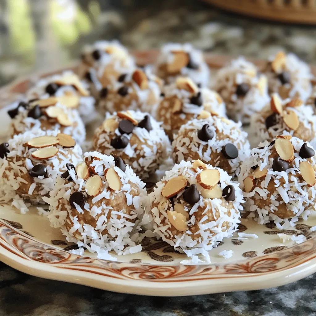 Um die leckeren Almond Joy Energie Bällchen zuzubereiten, brauchst du folgende Zutaten: - 1 Tasse Haferflocken - ½ Tasse Mandelbutter - ¼ Tasse Honig oder Ahornsirup - ¼ Tasse ungesüßte Kokosraspeln - ¼ Tasse Zartbitterschokoladenstückchen - ⅓ Tasse gehackte Mandeln - 1 Teelöffel Vanilleextrakt - Eine Prise Meersalz Diese Zutaten sind einfach zu finden und machen das Rezept schnell und nahrhaft. Wenn du einige Zutaten nicht hast, gibt es Alternativen. Du kannst Erdnussbutter statt Mandelbutter verwenden. Das gibt einen anderen, aber leckeren Geschmack. Wenn du keinen Honig magst, nimm Ahornsirup. Für einen nussfreien Snack, lasse die Mandeln weg. Verwende stattdessen Sonnenblumenkerne. Das gibt einen tollen Crunch. Die Kokosraspeln sind wichtig für den Geschmack, aber du kannst sie auch weglassen, wenn du möchtest. Jede Portion dieser Energie Bällchen hat etwa: - Kalorien: 130 - Proteine: 4 g - Fette: 7 g Diese Bällchen sind eine gesunde Snack-Option. Sie geben dir schnell Energie und halten dich satt. Du kannst sie gut vor dem Sport essen oder einfach als Snack zwischendurch genießen. Zuerst nehme ich eine große Rührschüssel. Ich gebe die Haferflocken, die Mandelbutter, den Honig und den Vanilleextrakt hinein. Dann rühre ich alles gut um. Es sollte eine gleichmäßige Masse entstehen. Danach füge ich die Kokosraspeln, die Zartbitterschokoladenstückchen, die gehackten Mandeln und das Meersalz hinzu. Ich vermenge alles sorgfältig, bis die Zutaten gut verteilt sind. Es ist wichtig, dass alles gut vermischt ist. Jetzt forme ich mit meinen Händen kleine Bällchen. Jedes Bällchen hat einen Durchmesser von etwa 2,5 cm. Falls die Mischung zu klebrig ist, befeuchte ich meine Hände leicht. Das hilft beim Rollen. Ich lege die Bällchen auf ein Backblech, das ich vorher mit Backpapier ausgelegt habe. Dieser Schritt sorgt dafür, dass sie nicht kleben bleiben. Die Energie Bällchen brauchen Zeit, um fest zu werden. Ich lasse sie mindestens 30 Minuten im Kühlschrank ruhen. So halten sie besser zusammen. Nach der Kühlzeit packe ich die Bällchen in einen luftdichten Behälter. Ich bewahre sie im Kühlschrank auf. Dort bleiben sie bis zu einer Woche frisch. Um die perfekte Konsistenz für Ihre Almond Joy Energie Bällchen zu erreichen, ist es wichtig, die richtigen Zutaten zu verwenden. Die Mischung sollte leicht klebrig, aber nicht zu nass sein. Wenn die Mischung zu trocken ist, fügen Sie etwas mehr Mandelbutter oder Honig hinzu. Wenn sie zu nass ist, können Sie mehr Haferflocken einarbeiten. Achten Sie darauf, die Bällchen gleichmäßig zu formen, damit sie gut zusammenhalten. Für eine schöne Präsentation stellen Sie die Bällchen auf einen dekorativen Teller. Eine kleine Deko macht viel aus. Bestreuen Sie die Bällchen mit zusätzlich etwas Kokos und gehackten Mandeln. Dies gibt nicht nur einen tollen Look, sondern auch einen extra Crunch. Servieren Sie sie in kleinen Papierförmchen für eine festliche Note. Ein häufiger Fehler ist es, die Mischung nicht genug zu kühlen. Lassen Sie die Bällchen mindestens 30 Minuten im Kühlschrank ruhen. So setzen sich die Zutaten besser und die Bällchen bleiben fest. Ein weiterer Fehler ist, die Bällchen zu groß zu formen. Halten Sie die Größe bei etwa 2,5 cm Durchmesser. So sind sie leicht zu essen und perfekt für einen Snack. Wenn Sie diese Tipps befolgen, gelingen Ihre Almond Joy Energie Bällchen garantiert! {{image_4}} Wenn du Allergien hast, keine Sorge! Du kannst die Almond Joy Energie Bällchen anpassen. Ersetze die Mandelbutter durch Sonnenblumenbutter. Diese ist nussfrei und lecker. Verwende glutenfreie Haferflocken, wenn du glutenempfindlich bist. Diese Anpassungen machen das Rezept sicher für alle. Du kannst mit Aromen spielen! Probiere verschiedene Nussbutter, wie Erdnussbutter oder Cashewbutter. Diese geben den Bällchen einen neuen Geschmack. Füge statt Zartbitterschokolade weiße Schokolade hinzu. Du kannst auch mehr Kokosraspeln oder andere Trockenfrüchte hinzufügen. Experimentiere und finde deine perfekte Mischung! Für besondere Anlässe kannst du die Energie Bällchen noch festlicher machen. Füge bunte Streusel für Partys hinzu. Du kannst sie in kleine Förmchen setzen, um sie hübsch zu präsentieren. Für Feiertage kannst du Gewürze wie Zimt oder Muskatnuss einarbeiten. Diese kleinen Änderungen machen die Bällchen perfekt für jeden Anlass. Du kannst diese Variationen einfach in das [Full Recipe] einfügen. Um die Frische Ihrer Almond Joy Energie Bällchen zu sichern, bewahren Sie sie in einem luftdichten Behälter auf. Ein Glasbehälter eignet sich gut dafür. Stellen Sie den Behälter in den Kühlschrank. So bleiben die Bällchen länger lecker und aromatisch. Im Kühlschrank halten die Energie Bällchen bis zu einer Woche. Nach einer Woche könnten sie an Frische verlieren. Achten Sie darauf, sie in einem luftdichten Behälter zu lagern, um die Feuchtigkeit fernzuhalten. Für längere Lagerung können Sie die Bällchen einfrieren. Legen Sie die Bällchen auf ein Backblech und frieren Sie sie für etwa zwei Stunden ein. Danach können Sie sie in einen Gefrierbeutel umfüllen. So bleiben die Bällchen bis zu drei Monate frisch. Wenn Sie sie essen möchten, lassen Sie sie einfach im Kühlschrank auftauen. Mit diesen Tipps bleibt Ihr Snack frisch und schmackhaft. Besuchen Sie das [Full Recipe], um die leckeren Almond Joy Energie Bällchen zuzubereiten! Die Almond Joy Energie Bällchen halten bis zu einer Woche im Kühlschrank. Sie bleiben frisch, wenn du sie in einem luftdichten Behälter aufbewahrst. Ich empfehle, sie gleich nach der Zubereitung in den Kühlschrank zu stellen. So kannst du sicherstellen, dass sie lange lecker bleiben. Ja, du kannst die Energie Bällchen ohne Nüsse machen. Ersetze die gehackten Mandeln durch Sonnenblumenkerne oder Kürbiskerne. Diese Optionen sind nussfrei und bieten einen ähnlichen Crunch. Achte darauf, die Mandelbutter durch eine nussfreie Butter zu ersetzen, wie Erdnussbutter oder Sonnenblumenbutter. Ja, die Almond Joy Energie Bällchen sind vegan, wenn du Ahornsirup statt Honig verwendest. Alle anderen Zutaten sind pflanzlich und bieten eine tolle Energiequelle. Diese Bällchen sind eine gesunde Wahl für vegane Snacks. Sie kombinieren Geschmack und Nährstoffe in einem kleinen Biss. In diesem Artikel haben wir die Zutaten für die Almond Joy Energie Bällchen besprochen. Ich habe Ihnen eine Schritt-für-Schritt-Anleitung gegeben, um sie einfach zu machen. Außerdem teilte ich Tipps für die perfekte Konsistenz und häufige Fehler, die Sie vermeiden sollten. Sie können auch spannende Variationen für Allergiker und besondere Anlässe ausprobieren. Für die Lagerung haben wir die besten Methoden besprochen, um sie frisch zu halten. Nutzen Sie diese Tipps, um köstliche Snacks zu kreieren, die gesund sind und Spaß machen!