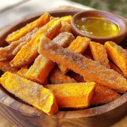 - 2 große Süßkartoffeln - 2 Esslöffel Olivenöl - 1/4 Tasse brauner Zucker - 1 Teelöffel Zimt - 1/2 Teelöffel Salz - 1/4 Teelöffel Muskatnuss (optional) - 1 Esslöffel Speisestärke (für extra Knusprigkeit) Um die perfekten Cinnamon Sugar Sweet Potato Fries zu machen, brauche ich frische, große Süßkartoffeln. Sie sind süß und voller Geschmack. Olivenöl hilft, die Pommes schön knusprig zu machen. Die Mischung aus braunem Zucker und Zimt bringt die süße Note. Salz sorgt für einen tollen Kontrast. Muskatnuss kann ich hinzufügen, wenn ich etwas mehr Tiefe möchte. Speisestärke ist der Geheimtipp für extra knusprige Pommes. Diese Mischung macht meine Süßkartoffel-Pommes zu einem himmlischen Snack. - Kalorien pro Portion: Ca. 150-200 Kalorien - Makronährstoffverteilung: - Kohlenhydrate: 30 g - Fett: 7 g - Eiweiß: 2 g Die Nährwerte können je nach Zubereitung variieren. Ich kann die Pommes auch etwas gesünder machen, indem ich weniger Zucker oder Öl verwende. Süßkartoffeln sind eine tolle Quelle für Vitamine und Ballaststoffe. Sie sind nicht nur lecker, sondern auch gut für mich! Wenn ich die Full Recipe befolge, kann ich sicher sein, dass ich einen köstlichen Snack zubereite. Heize deinen Ofen auf 220°C (425°F) vor. Das sorgt für knusprige Pommes. Die Vorbereitungszeit beträgt nur 15 Minuten. So bleibt dir mehr Zeit zum Genießen. Wasche die Süßkartoffeln gut. Schäle sie und schneide sie in Pommes. Halte die Stücke etwa 0,5 cm dick. So garen sie gleichmäßig. In einer großen Schüssel mischst du die Süßkartoffeln mit 2 Esslöffeln Olivenöl. Jetzt bereite die Zimt-Zucker-Mischung vor. Mische in einer kleinen Schüssel 1/4 Tasse braunen Zucker, 1 Teelöffel Zimt, 1/2 Teelöffel Salz und 1/4 Teelöffel Muskatnuss (optional). Füge 1 Esslöffel Speisestärke hinzu, um die Pommes extra knusprig zu machen. Vermenge alles gut. Streue die Zimt-Zucker-Mischung über die Süßkartoffeln. Rühre die Pommes gut um, bis sie gleichmäßig bedeckt sind. Verteile die Pommes gleichmäßig auf einem Backblech. Achte darauf, dass sie sich nicht überlappen. So werden sie schön knusprig. Backe die Pommes im Ofen für 25-30 Minuten. Wende sie nach der Hälfte der Zeit, damit sie gleichmäßig bräunen. Sobald sie goldbraun sind, nimm das Blech heraus. Lass die Pommes kurz abkühlen, bevor du sie servierst. Um die Süßkartoffel-Pommes knusprig zu machen, benutze Speisestärke. Speisestärke hilft, die Feuchtigkeit zu reduzieren. Das gibt den Pommes eine tolle Textur. Mische die Speisestärke einfach mit den anderen Gewürzen. Die gleichmäßige Verteilung auf dem Backblech ist ebenfalls wichtig. Lege die Pommes in einer einzigen Schicht aus. Wenn sie sich überlappen, werden sie matschig. Ein gutes Backblech sorgt für gleichmäßiges Garen. Frische Kräuter können den Geschmack steigern. Probiere Rosmarin oder Thymian, um die Süßkartoffeln zu würzen. Diese Kräuter bringen eine neue Dimension in dein Gericht. Wenn du Abwechslung suchst, nutze Alternativen zu Zimt und Zucker. Du kannst auch Kakaopulver oder Vanillezucker ausprobieren. Diese Optionen geben den Pommes einen anderen, aber leckeren Geschmack. Für Dips empfehle ich Honig oder Ahornsirup. Sie passen perfekt zu den süßen Pommes. Du kannst auch Joghurt oder einen scharfen Dip ausprobieren. Präsentation ist ebenfalls wichtig. Serviere die Pommes in einer rustikalen Schüssel oder auf einem Holzbrett. Bestreue sie mit zusätzlichem Zimt-Zucker für den Wow-Effekt. Du wirst die Gäste beeindrucken! {{image_4}} Du kannst die Süßkartoffel-Pommes anpassen, um neue Geschmäcker zu entdecken. Probiere Paprika für eine rauchige Note oder Knoblauchpulver für einen herzhaften Kick. Diese Gewürze verleihen den Pommes mehr Tiefe. Du kannst auch eine Mischung aus verschiedenen Gewürzen verwenden, um kreativ zu sein. Experimentiere mit Curry oder Kreuzkümmel für einen exotischen Touch. Wenn du nach gesünderen Optionen suchst, kannst du die Pommes auch frittieren. Frittieren macht sie besonders knusprig. Eine andere Möglichkeit ist die Verwendung von Süßkartoffelpüree. Diese Technik macht die Pommes weicher und weniger knusprig. Du kannst das Püree mit Gewürzen mischen und dann backen. So kannst du den Zimt-Zucker-Geschmack genießen, ohne auf die Gesundheit zu verzichten. Diese Pommes sind nicht nur ein Snack, sondern auch eine tolle Beilage. Sie passen gut zu Hauptgerichten wie Gegrilltem oder Braten. Du kannst die Pommes sogar mit einem frischen Salat kombinieren. Diese Kombination bietet einen schönen Kontrast. Probiere sie mit einer BBQ-Sauce oder einem Dip aus Joghurt. So wird jede Mahlzeit aufregender. Entdecke die Möglichkeiten mit dem Full Recipe. Um die Süßkartoffel-Pommes frisch zu halten, lege sie in einen luftdichten Behälter. Du kannst sie auch in einen Gefrierbeutel stecken. Lagere sie im Kühlschrank, wenn du sie bald essen willst. Wenn du sie länger aufbewahren willst, lege sie in den Gefrierschrank. Achte darauf, die Pommes gut zu verpacken, damit sie nicht austrocknen. Um die Pommes wieder knusprig zu machen, heize deinen Ofen auf 200°C vor. Lege die Pommes auf ein Backblech. Backe sie für etwa 10 bis 15 Minuten. Achte darauf, sie einmal zu wenden. Du kannst auch eine Pfanne verwenden. Erhitze etwas Öl und brate die Pommes kurz an. So werden sie wieder knusprig und lecker. Im Kühlschrank bleiben die Pommes etwa 3 bis 5 Tage frisch. Im Gefrierschrank halten sie bis zu 3 Monate. Achte darauf, sie gut zu verpacken. So bleiben sie länger gut. Wenn sie anfangen, seltsam zu riechen oder ihre Farbe ändern, solltest du sie wegwerfen. Um die Zimt-Zucker-Mischung zu machen, brauchst du nur drei Zutaten. Du nimmst braunen Zucker, Zimt und etwas Salz. Mische alles gut in einer Schüssel. Wenn du es noch besser machen willst, füge etwas Muskatnuss hinzu. Diese Mischung gibt den Süßkartoffel-Pommes ihren leckeren Geschmack. Die richtige Balance ist wichtig, um den süßen und würzigen Geschmack zu erhalten. Du kannst die Mischung auch anpassen, indem du mehr Zimt oder Zucker hinzufügst, je nach deinem Geschmack. Ja, du kannst diese Pommes auch frittieren! Dies gibt ihnen eine extra knusprige Textur. Erhitze das Öl in einer Fritteuse oder in einem tiefen Topf. Achte darauf, dass das Öl heiß genug ist, etwa 180°C. Frittiere die Pommes in kleinen Mengen, damit sie gleichmäßig garen. Lass sie nach dem Frittieren auf Küchenpapier abtropfen, um überschüssiges Öl zu entfernen. So bleiben sie knusprig und lecker. Diese Pommes passen gut zu vielen Gerichten. Du kannst sie mit einem frischen Salat oder einer herzhaften Suppe servieren. Sie sind auch großartig als Snack mit Dips. Honig oder Ahornsirup sind perfekte Begleiter. Wenn du etwas Herzhaftes bevorzugst, probiere sie mit BBQ-Sauce oder Joghurt-Dips. Kombiniere sie mit gegrilltem Hähnchen oder Fisch für ein tolles Abendessen. Ja, die Pommes lassen sich auch im Air Fryer zubereiten. Das ist einfach und schnell. Heize den Air Fryer auf 200°C vor. Lege die Pommes in den Korb, aber achte darauf, dass sie nicht übereinander liegen. Gare sie für etwa 15-20 Minuten. Schüttle den Korb nach der Hälfte der Zeit, damit sie gleichmäßig knusprig werden. Diese Methode ist gesund und die Pommes werden trotzdem sehr lecker. Für das vollständige Rezept schaue dir die Details im Full Recipe an. Die Zubereitung von Süßkartoffel-Pommes ist einfach, lecker und gesund. Wir haben die nötigen Zutaten, Schritte und Tipps durchgesehen. Denke daran, Speisestärke für die perfekte Knusprigkeit zu verwenden. Das richtige Würzen macht einen großen Unterschied. Du kannst mit verschiedenen Gewürzen und Dips kreativ werden. Ob als Beilage oder Hauptgericht, diese Pommes sind vielseitig. Gutes Aufbewahren und Aufwärmen sorgt für lange Freude daran. Probiere es aus und genieße den tollen Geschmack!