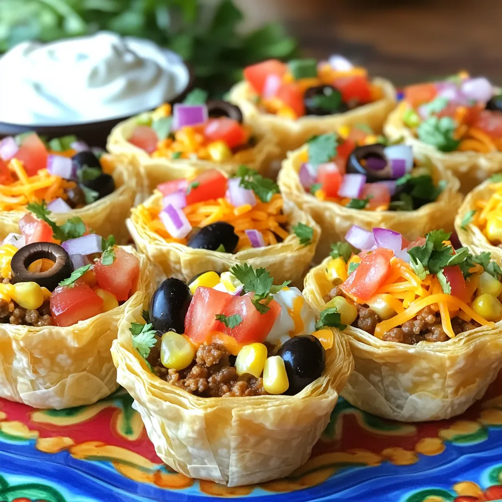 - 450g gemischtes Hackfleisch - Mini-Phyllo-Teigschalen (ca. 15-20 Schalen) - Taco-Gewürz - 240ml Refried Beans - 100g geriebener Cheddar-Käse - 150g gewürfelte Tomaten - 75g gewürfelte rote Zwiebeln - 75g schwarze Oliven, in Ringe geschnitten - 240ml Mais (aus der Dose oder gefroren) Für die Mini Taco Cups wähle ich immer frische und hochwertige Zutaten. Das Hackfleisch ist die Basis und gibt den Taco Cups ihren herzhaften Geschmack. Ich benutze eine Mischung aus Rind- und Schweinefleisch, um die perfekte Textur zu erreichen. Die Mini-Phyllo-Teigschalen sind einfach und machen die Zubereitung schnell. Sie sind knusprig und halten die Füllung gut. Wenn du die Schalen nicht findest, kannst du auch Tortillas verwenden und sie in Muffinformen backen. Zusätzliche Zutaten wie Taco-Gewürz bringen den typischen Geschmack von Tacos. Refried Beans sorgen für eine cremige Schicht, die gut mit dem Fleisch harmoniert. Geriebener Cheddar-Käse ist ein Muss, weil er beim Backen schmilzt und die Cups köstlich macht. Frische Tomaten, rote Zwiebeln, schwarze Oliven und Mais bringen Farbe und Textur. Diese Zutaten machen die Mini Taco Cups nicht nur lecker, sondern auch schön zum Ansehen. Sie sind perfekt für Partys oder als Snack. Wenn du mehr über die Zubereitung erfahren möchtest, schau dir das vollständige Rezept an. Heizen Sie Ihren Ofen auf 190°C vor. Dies sorgt dafür, dass Ihre Mini Taco Cups gleichmäßig backen. Bereiten Sie alle Zutaten vor. Sie brauchen Hackfleisch, Phyllo-Tassen und viele frische Zutaten. Stellen Sie sicher, dass Sie ein Backblech und eine Pfanne bereit haben. Erhitzen Sie eine Pfanne auf mittlerer Hitze. Fügen Sie das Hackfleisch hinzu und braten Sie es an. Rühren Sie das Fleisch gut um, bis es gleichmäßig braun ist. Dies dauert etwa 6-7 Minuten. Gießen Sie das überschüssige Fett ab. Es ist wichtig, dass das Fleisch nicht fettig wird. Legen Sie die Mini-Phyllo-Teigschalen auf das Backblech. Beginnen Sie mit einer Schicht Refried Beans in jeder Schale. Fügen Sie dann das gewürzte Hackfleisch hinzu. Streuen Sie etwas geriebenen Cheddar-Käse darauf. Danach kommen gewürfelte Tomaten, rote Zwiebeln, schwarze Oliven und Mais. Backen Sie die Taco-Tassen 10-12 Minuten lang. Der Käse sollte schmelzen und der Teig goldbraun sein. Das vollständige Rezept finden Sie in der Rezeptübersicht. Um die Mini Taco Cups richtig zu würzen, benutze ich Taco-Gewürz. Dies verleiht dem Hackfleisch ein tolles Aroma. Achte darauf, das Gewürz gut einzumischen. So wird jeder Bissen lecker. Die Backzeit und -temperatur sind wichtig. Heize deinen Ofen auf 190°C vor. Backe die Taco Cups 10-12 Minuten. Der Käse sollte schmelzen und der Teig goldbraun sein. So bleiben die Cups knusprig und der Geschmack ist perfekt. Die Anrichtung macht viel aus. Stelle die Mini Taco Cups auf eine schöne Platte. Füge frische Limettenviertel hinzu. Das sieht festlich aus und schmeckt gut. Garnierungen sind ein Muss. Frischer Koriander bringt Farbe und Geschmack. Du kannst auch Sauerrahm dazu geben. Das macht die Taco Cups noch besser. Für mehr Ideen schau dir das vollständige Rezept an. {{image_4}} Du kannst das Hackfleisch durch pflanzliche Optionen ersetzen. Eine gute Wahl ist Soja-Hack oder Linsen. Diese Optionen bieten einen tollen Geschmack und sind gesund. Du kannst auch Kichererbsen oder schwarze Bohnen verwenden. Mische sie mit deinen Lieblingsgewürzen. So bekommst du eine leckere, fleischlose Füllung. Denke an verschiedene Gemüse- und Käsearten. Paprika, Zucchini oder Spinat passen gut in die Tassen. Du kannst auch Avocado oder Jalapeños für einen scharfen Kick hinzufügen. Verschiedene Käsesorten wie Gouda oder Feta geben neuen Geschmack. Es gibt viele Möglichkeiten, deine Taco Cups kreativ zu füllen. Die Gewürze sind wichtig für den Geschmack. Du kannst die Schärfe anpassen, indem du mehr oder weniger Chili hinzufügst. Für einen milden Geschmack nimm einfach weniger Gewürze. Experimentiere mit Kreuzkümmel oder Paprika für einen besonderen Kick. So machst du die Taco Cups nach deinem eigenen Geschmack. Bewahren Sie die Mini Taco Cups im Kühlschrank auf. Legen Sie sie in einen luftdichten Behälter. So bleiben sie frisch und lecker. Trockene Zutaten wie Mais oder Gewürze sollten in einem kühlen, trockenen Ort gelagert werden. Halten Sie sie gut verschlossen, um Feuchtigkeit zu vermeiden. So bleiben sie aromatisch und knusprig. Um die Mini Taco Cups wieder aufzuwärmen, benutzen Sie den Ofen. Heizen Sie ihn auf 180°C vor. Legen Sie die Taco Cups auf ein Backblech. Erwärmen Sie sie für etwa 8-10 Minuten. So schmecken sie fast wie frisch gebacken. Wenn Sie die Taco Cups in der Mikrowelle erwärmen, verwenden Sie eine niedrige Stufe. So bleiben sie nicht matschig. Genießen Sie den besten Geschmack bei jedem Biss. Sie können die Mini Taco Cups bis zu 3 Tage im Kühlschrank aufbewahren. Achten Sie darauf, sie in einem luftdichten Behälter zu lagern. So bleiben sie frisch und lecker. Wenn Sie sie aufwärmen, nutzen Sie den Ofen für den besten Geschmack. Ja, Sie können die Mini Taco Cups einfrieren. Sie bleiben bis zu 2 Monate haltbar. Lassen Sie sie zuerst abkühlen, bevor Sie sie in einem Gefrierbeutel oder Behälter verpacken. Wenn Sie bereit sind, sie zu essen, tauen Sie sie im Kühlschrank auf und backen Sie sie erneut für besten Genuss. Für die Mini Taco Cups passen viele Beilagen und Dips gut. Überlegen Sie, Guacamole, Salsa oder saure Sahne zu servieren. Frische Salate oder Nachos sind auch tolle Optionen. Diese Beilagen ergänzen den Geschmack und machen Ihr Essen noch besser. Das vollständige Rezept für Mini Taco Cups finden Sie hier. 🥳 Es bietet Ihnen alle Details, die Sie brauchen, um diese leckeren Häppchen zuzubereiten. Dieser Artikel hat Ihnen gezeigt, wie Sie köstliche Mini Taco Cups zubereiten können. Wir haben die Zutaten besprochen, die Zubereitung detailliert erklärt und hilfreiche Tipps gegeben. Denken Sie daran, das Hackfleisch gut zu würzen und die Tassen ansprechend zu präsentieren. Experimentieren Sie mit Füllungen und Geschmack, um eigene Variationen zu kreieren. Diese Taco Cups sind einfach und lecker, ideal für jede Gelegenheit. Genießen Sie sie frisch aus dem Ofen oder als praktischen Snack für später. Viel Spaß beim Nachmachen!