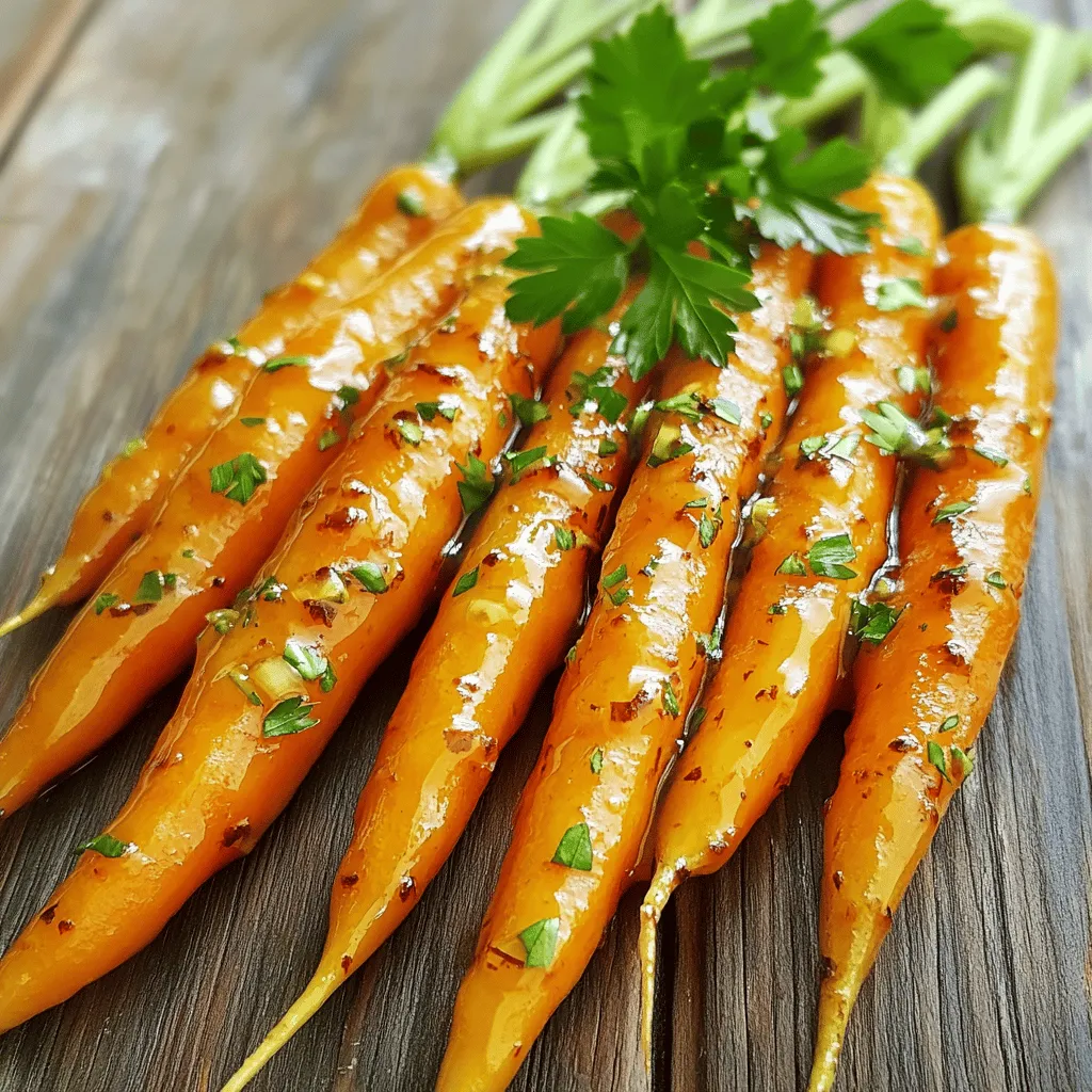 Die Zutaten für die Honig-Knoblauch-Glasierte Karotten sind einfach und frisch. Hier ist die Liste, die du brauchst: - 450 g Babykarotten oder reguläre Karotten - 2 Esslöffel ungesalzene Butter - 3 Esslöffel Honig - 3 Knoblauchzehen, fein gehackt - 1 Esslöffel Sojasauce (niedriger Natriumgehalt) - 1 Teelöffel frischer Ingwer, gerieben - Salz und Pfeffer nach Geschmack - Frische Petersilie zum Garnieren Diese Zutaten bringen die süßen und herzhaften Aromen zusammen. Die Babykarotten sind zart und süß, perfekt für dieses Gericht. Unterschätze nicht die Kraft von frischem Knoblauch und Ingwer. Sie verleihen den Karotten einen tollen Geschmack. Du kannst die Sojasauce mit niedrigem Natriumgehalt verwenden, um das Gericht gesünder zu machen. Das ist wichtig, wenn du auf deine Salzaufnahme achtest. Petersilie bringt Farbe und einen frischen Geschmack ins Spiel. Für das beste Ergebnis nutze frische Zutaten. Das macht den Unterschied in der Qualität des Gerichts. Wenn du mehr über die Zubereitung erfahren möchtest, schau dir das Full Recipe an. Zuerst spüle die Karotten unter kaltem Wasser ab. Dies entfernt Schmutz und sorgt für frische Aromen. Danach tupfe sie mit einem Papiertuch trocken. So bleibt die Honig-Knoblauch-Sauce besser haften. Erhitze eine große Pfanne bei mittlerer Hitze. Schmelze dort die Butter. Wenn sie geschmolzen ist, füge die fein gehackten Knoblauchzehen und den geriebenen Ingwer hinzu. Brate sie etwa eine Minute an. Achte darauf, dass sie nicht anbrennen, sonst wird der Geschmack bitter. Jetzt kommt der spannende Teil. Rühre den Honig und die Sojasauce ein. Mische alles gut, bis die Sauce glatt ist. Der süße Honig trifft auf den herzhaften Knoblauch und den Ingwer. Diese Mischung gibt den Karotten einen tollen Geschmack. Jetzt gib die vorbereiteten Karotten in die Pfanne. Schwenke sie in der Honig-Knoblauch-Sauce. Achte darauf, dass sie gleichmäßig bedeckt sind. Schmecke die Mischung mit Salz und Pfeffer ab. Decke die Pfanne mit einem Deckel ab und reduziere die Hitze auf mittelhoch. Lass die Karotten etwa 10 bis 12 Minuten garen. Sie sollten zart und leicht karamellisiert sein. Rühre sie gelegentlich um, damit sie gleichmäßig garen. Nach der Garzeit nimm den Deckel ab. Lass die Mischung für 2 bis 3 Minuten köcheln, damit die Sauce eindickt. Wenn die Karotten fertig sind, nimm die Pfanne vom Herd. Gib die glasierten Karotten auf eine Servierplatte und garniere sie mit frischer, gehackter Petersilie. Dies gibt dem Gericht eine schöne Farbe und einen frischen Geschmack. Du kannst die Honig-Knoblauch-Glasierte Karotten mit [Full Recipe] nachkochen und deine Familie beeindrucken! - Timing beim Garen der Karotten: Es ist wichtig, die Karotten gleichmäßig zu garen. Ich empfehle, sie etwa 10-12 Minuten lang bei mittelhoher Hitze zu garen. So bleiben sie zart und leicht karamellisiert. Achte darauf, regelmäßig umzurühren. Das hilft, dass sie gleichmäßig garen. - Vermeidung von Anbrennen des Knoblauchs: Knoblauch brennt schnell an. Um dies zu vermeiden, brate den Knoblauch und den Ingwer nur eine Minute lang an, bis sie duften. Halte die Hitze im Auge. Wenn es zu heiß wird, reduziere die Hitze sofort. - Verwendung von frischen Kräutern: Frische Kräuter wie Petersilie geben den Karotten einen tollen Geschmack. Du kannst auch frischen Thymian oder Rosmarin verwenden. Diese Kräuter passen gut zu Honig und Knoblauch. - Varianten von Sojasauce oder Honig: Du kannst verschiedene Sojasaucen ausprobieren. Eine süßere Variante bringt mehr Tiefe. Auch verschiedene Honigsorten können den Geschmack verändern. Probiere z.B. Kastanienhonig für eine besondere Note. Für das vollständige Rezept, schau dir die Anleitung für die Honig-Knoblauch-Glasierte Karotten an. {{image_4}} Sie können die Honig-Knoblauch-Glasierte Karotten leicht anpassen. Eine gute Idee ist, mit Erbsen oder grünen Bohnen zu kombinieren. Diese Gemüsesorten bringen Farbe und mehr Textur. Ihre Süße passt gut zu dem Honiggeschmack. Eine andere Möglichkeit ist die Verwendung von Süßkartoffeln. Diese haben einen reichhaltigen, süßen Geschmack. Schneiden Sie sie in kleine Stücke und kochen Sie sie zusammen mit den Karotten. So entsteht ein tolles, buntes Gericht. Um den Geschmack zu variieren, können Sie Chili-Flocken hinzufügen. Dies gibt dem Gericht eine schöne, pikante Note. Ein kleiner Löffel reicht aus, um den Geschmack zu verändern. Eine andere Idee ist die Verwendung von Zimt. Ein Hauch von Zimt bringt eine süßere und wärmere Note. Diese Kombination ist besonders im Herbst sehr beliebt. Für das volle Rezept schauen Sie sich die Details zu Honig-Knoblauch-Glasierten Karotten an. Um die Honig-Knoblauch-Glasierten Karotten frisch zu halten, bewahre sie im Kühlschrank auf. Lege die Karotten in einen luftdichten Behälter. So bleiben sie knackig und lecker. Wenn du die Karotten wieder erwärmen möchtest, gibt es einfache Tipps. Erhitze sie in einer Pfanne bei mittlerer Hitze. Füge etwas Wasser oder Öl hinzu, um das Ankleben zu vermeiden. Rühre die Karotten gut um, bis sie warm sind. Wie lange sind die Karotten haltbar? Sie können bis zu fünf Tage im Kühlschrank bleiben. Achte darauf, dass sie gut verschlossen sind. Anzeichen von Verderb sind ein schlechter Geruch und eine matschige Textur. Wenn du diese bemerkst, wirf die Karotten weg. So bleibst du gesund und genießt immer frische Speisen. Für das gesamte Rezept, schaue dir die Full Recipe an. Die Zubereitung dauert insgesamt 25 Minuten. Du benötigst 10 Minuten für die Vorbereitung. Das Garen der Karotten dauert etwa 15 Minuten. Diese schnelle Zubereitungszeit macht das Rezept ideal für ein schnelles Abendessen. Ja, du kannst die Karotten im Voraus zubereiten. Koche die Karotten und lasse sie abkühlen. Bewahre sie in einem luftdichten Behälter im Kühlschrank auf. So bleiben sie frisch und lecker. Du kannst sie auch wieder aufwärmen, bevor du sie servierst. Ja, es gibt vegane Alternativen. Du kannst die Butter durch pflanzliche Margarine ersetzen. Für den Honig gibt es viele vegane Honigalternativen, wie Agavendicksaft oder Ahornsirup. So bleibt das Gericht rein pflanzlich und lecker. Blanchieren hilft, die Farbe und Textur der Karotten zu verbessern. Es macht sie zarter und sorgt dafür, dass sie beim Garen gleichmäßiger garen. Außerdem entfernt das Blanchieren eventuell vorhandene Bitterstoffe. So wird der Geschmack der Karotten noch besser. Die Zubereitung von glasierten Karotten mit Honig und Knoblauch ist einfach und lecker. Wir haben die besten Zutaten, eine klare Schritt-für-Schritt-Anleitung sowie nützliche Tipps und Variationen geteilt. Du kannst die Karotten mit weiteren Gemüsesorten kombinieren und verschiedene Gewürze ausprobieren, um sie besonders zu machen. Denke daran, die Karotten richtig aufzubewahren, damit sie frisch bleiben. Probiere dieses Rezept aus und genieße den tollen Geschmack! Es wird deine Familie begeistern.
