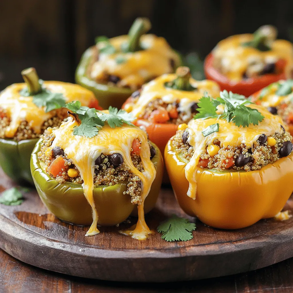 Um gefüllte Paprika mit Quinoa zuzubereiten, benötigen Sie: - 4 große Paprika (nach Wahl der Farbe) - 1 Tasse Quinoa, gründlich gewaschen - 2 Tassen Gemüsebrühe - 1 Dose (425 g) schwarze Bohnen, abgetropft und gewaschen - 1 Tasse Maiskörner (frisch oder tiefgekühlt) - 1 kleine rote Zwiebel, fein gehackt - 2 Knoblauchzehen, gehackt - 1 Teelöffel Kreuzkümmel - 1 Teelöffel geräuchertes Paprikapulver - 1 Teelöffel Chilipulver - Salz und Pfeffer nach Geschmack - 1 Tasse gewürfelte Tomaten (frisch oder aus der Dose) - 1/2 Tasse geriebener Käse (Cheddar oder Mozzarella) - Frische Koriander- oder Petersilienblätter zur Garnitur Wählen Sie frische Paprika, die fest und glänzend sind. Achten Sie darauf, dass sie keine Druckstellen oder Flecken haben. Die Quinoa sollte klar und frei von kleinen Steinen sein. Verwenden Sie frische Bohnen und Mais für den besten Geschmack. Wenn Sie tiefgekühlten Mais verwenden, achten Sie darauf, dass er ungesüßt ist. Frische Kräuter bringen mehr Aroma und Farbe in Ihr Gericht. Quinoa ist eine großartige Proteinquelle und enthält alle neun essentiellen Aminosäuren. Sie ist reich an Ballaststoffen und sorgt für ein langanhaltendes Sättigungsgefühl. Paprika liefert viel Vitamin C und Antioxidantien. Schwarze Bohnen sind voller Eiweiß, Eisen und Folsäure. Mais bringt natürliche Süße und zusätzliche Ballaststoffe. Zusammen ergeben diese Zutaten eine gesunde, ausgewogene Mahlzeit. Wenn Sie mehr über die Zubereitung erfahren möchten, finden Sie die vollständige Anleitung in der [Full Recipe]. Zuerst heizen Sie den Ofen auf 190°C vor. Nehmen Sie die großen Paprika und schneiden Sie die Oberseite ab. Entfernen Sie die Samen und die weißen Membranen. Stellen Sie die Paprika aufrecht in eine Auflaufform. Das sorgt dafür, dass sie beim Backen gut stehen. Kochen Sie die Gemüsebrühe in einem Topf. Wenn sie kocht, fügen Sie die gewaschene Quinoa hinzu. Decken Sie den Topf ab und senken Sie die Hitze. Lassen Sie die Quinoa etwa 15 Minuten köcheln, bis die Brühe ganz aufgesogen ist. Danach nehmen Sie den Topf vom Herd und lockern die Quinoa mit einer Gabel auf. In einer großen Schüssel vermengen Sie die Quinoa mit den schwarzen Bohnen, dem Mais, der gehackten Zwiebel, dem Knoblauch, dem Kreuzkümmel, dem Paprikapulver, dem Chilipulver, den gewürfelten Tomaten sowie Salz und Pfeffer. Rühren Sie alles gut um, damit die Zutaten gleichmäßig verteilt sind. Füllen Sie jede Paprika mit der Quinoa-Mischung. Drücken Sie die Füllung sanft zusammen, damit alles gut passt. Streuen Sie den geriebenen Käse über die gefüllten Paprika. Gießen Sie etwas Gemüsebrühe oder Wasser in die Auflaufform. Decken Sie die Form mit Aluminiumfolie ab. Backen Sie die gefüllten Paprika für 25-30 Minuten im Ofen. Nehmen Sie dann die Folie ab und backen Sie sie weitere 10-15 Minuten, bis sie weich sind und der Käse schön goldbraun aussieht. Lassen Sie die Paprika nach dem Backen ein paar Minuten abkühlen. Vor dem Servieren garnieren Sie sie mit frischen Koriander- oder Petersilienblättern. Für die vollständige Anleitung schauen Sie sich das Rezept für Quinoa-Gefüllte Paprika Delikatesse an. Um gefüllte Paprika perfekt zuzubereiten, gibt es einige einfache Tipps. Wählen Sie große, feste Paprika, die gleichmäßig reif sind. Diese bleiben beim Backen schön saftig. Achten Sie darauf, die Quinoa gut zu waschen. Dies entfernt Bitterstoffe und verbessert den Geschmack. Kochen Sie die Quinoa in Gemüsebrühe, damit sie zusätzlichen Geschmack aufnimmt. Füllen Sie die Paprika nicht zu voll, da sie beim Backen aufgehen können. Ein häufiger Fehler ist, die Paprika nicht richtig vorzubereiten. Entfernen Sie die Samen und die Membranen vollständig. Andernfalls kann die Füllung bitter werden. Ein weiterer Fehler ist, die Quinoa nicht genug zu würzen. Verwenden Sie genügend Salz und Pfeffer in der Mischung. Auch das Backen ohne Abdeckung kann die Paprika austrocknen. Stellen Sie sicher, dass Sie sie gut abdecken, bevor Sie sie in den Ofen geben. Die Präsentation macht viel aus. Servieren Sie die gefüllten Paprika auf einer bunten Platte. Ein Spritzer hochwertiges Olivenöl verleiht dem Gericht Glanz. Garnieren Sie die Paprika mit frischem Koriander oder Petersilie. Das bringt Farbe und Frische ins Spiel. Sie können auch einen Dip aus Joghurt oder Avocado dazu reichen. Dies macht das Essen noch aufregender. Für mehr Ideen schauen Sie sich das Full Recipe an. {{image_4}} Wenn Sie die gefüllten Paprika noch bunter und gesünder machen möchten, gibt es tolle Alternativen. Zum Beispiel können Sie die schwarze Bohnen ganz einfach durch Kichererbsen ersetzen. Kichererbsen liefern viel Protein und Ballaststoffe. Für eine vegane Option lassen Sie den Käse einfach weg oder verwenden Sie pflanzlichen Käse. Das macht das Gericht leicht und frisch. Die Gewürze sind der Schlüssel zu einem großartigen Geschmack. Sie können die Gewürze nach Ihrem Geschmack anpassen. Mögen Sie es scharf? Fügen Sie mehr Chilipulver oder frische Chilis hinzu. Für eine italienische Note probieren Sie italienische Kräuter wie Oregano oder Basilikum. Fühlen Sie sich frei, kreativ zu sein! Experimentieren Sie mit anderen Füllungen, wie zum Beispiel Spinat, Pilzen oder Zucchini. Gefüllte Paprika sind nur der Anfang. Sie können viele andere Gemüsesorten verwenden. Zucchini oder Auberginen sind tolle Alternativen. Schneiden Sie sie einfach in Hälften und füllen Sie sie wie die Paprika. Das bringt neue Aromen und Farben auf den Tisch. Bedenken Sie, dass die Garzeit je nach Gemüse variieren kann. Prüfen Sie das Gemüse beim Backen, um sicherzustellen, dass es zart ist. Um gefüllte Paprika frisch zu halten, lassen Sie sie zuerst abkühlen. Danach legen Sie sie in einen luftdichten Behälter. Sie können die Paprika bis zu drei Tage im Kühlschrank aufbewahren. Achten Sie darauf, die Paprika nicht übereinander zu stapeln. So bleibt die Füllung intakt. Wenn Sie Reste haben, können Sie die gefüllten Paprika auch einfrieren. Wickeln Sie jede Paprika in Frischhaltefolie. Legen Sie die eingewickelten Paprika in einen Gefrierbeutel. So bleibt die Frische bis zu drei Monate erhalten. Beschriften Sie den Beutel mit dem Datum, damit Sie wissen, wann Sie sie eingefroren haben. Um gefüllte Paprika aufzuwärmen, nehmen Sie sie aus dem Kühlschrank oder Gefrierfach. Für die Kühlschrankversion heizen Sie den Ofen auf 180°C vor. Stellen Sie die Paprika in eine Auflaufform und decken Sie sie mit Aluminiumfolie ab. Backen Sie sie etwa 20 Minuten lang. Für gefrorene Paprika verlängern Sie die Backzeit auf 30 bis 40 Minuten. Stellen Sie sicher, dass sie heiß sind, bevor Sie sie servieren. Für mehr Informationen zu den gefüllten Paprika, schauen Sie sich das Full Recipe an. Die Zubereitung der gefüllten Paprika dauert etwa eine Stunde. Die Vorbereitungszeit beträgt rund 15 Minuten. Das Kochen der Quinoa und das Füllen der Paprika dauert nicht lange. Dann backen Sie die gefüllten Paprika für 25 bis 30 Minuten im Ofen. Es ist einfach und schnell. Ja, Sie können Quinoa durch Reis ersetzen. Reis ist eine gute Alternative. Er hat einen ähnlichen Geschmack und passt gut zu den anderen Zutaten. Achten Sie darauf, den Reis entsprechend der Packungsanweisung zu kochen. Basmati- oder Jasminreis sind besonders lecker in diesem Gericht. Ja, gefüllte Paprika sind sehr gesund. Sie enthalten viele wichtige Nährstoffe. Paprika ist reich an Vitaminen, besonders Vitamin C. Quinoa ist eine gute Quelle für Protein und Ballaststoffe. Die Kombination aus Gemüse und Hülsenfrüchten macht dieses Gericht nahrhaft. Es ist eine tolle Wahl für eine ausgewogene Mahlzeit. Nutzen Sie die [Full Recipe], um alle Vorteile zu genießen. Die gefüllten Paprika sind einfach und lecker. Wir haben die besten Zutaten, die Zubereitung und praktische Tipps behandelt. Du kannst sogar Variationen ausprobieren, um den Geschmack zu ändern. Denke an die Aufbewahrung, damit nichts verschwendet wird. Diese Methode macht dein Essen frisch und nahrhaft. Probiere es aus und entdecke, wie vielfältig gefüllte Paprika sein können!