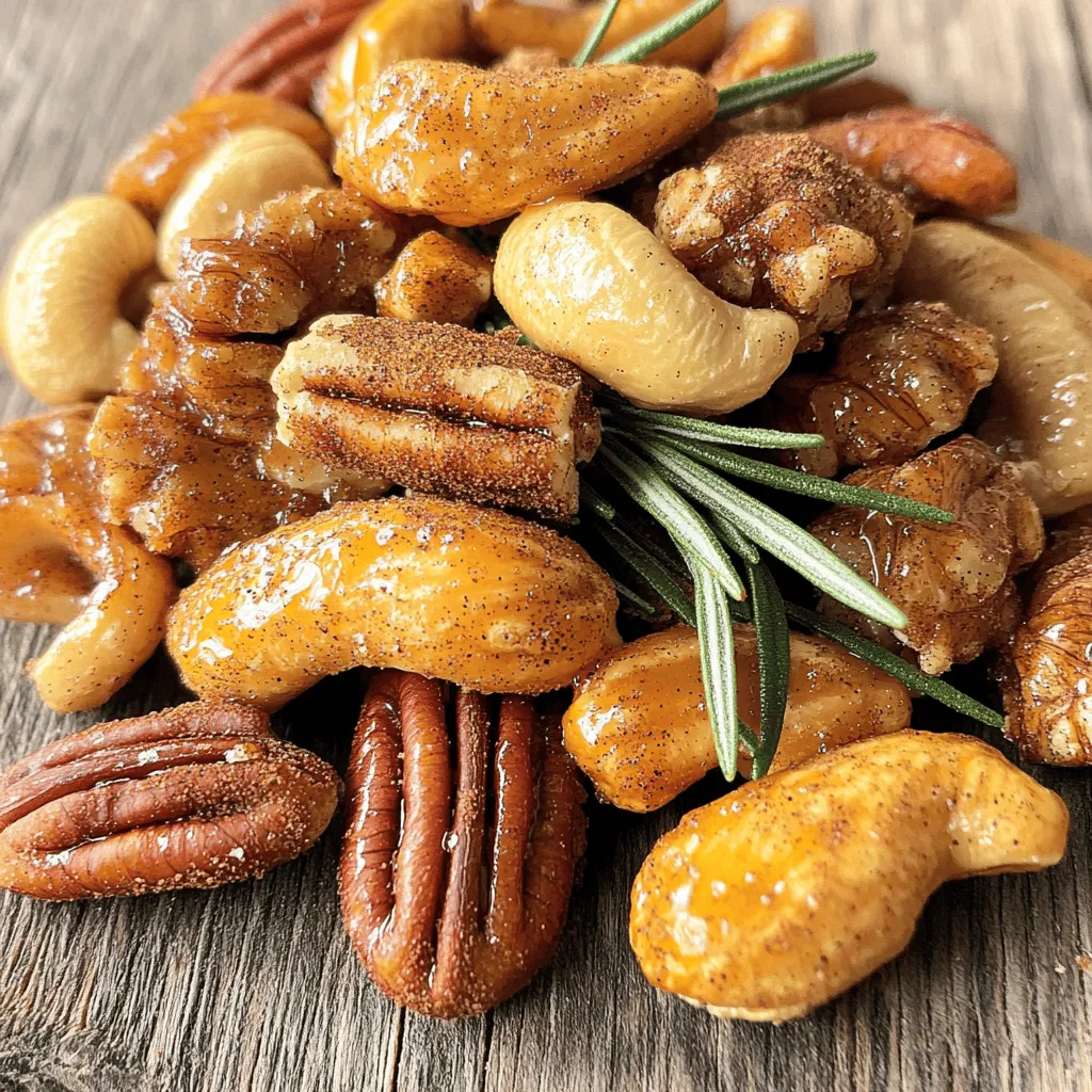 Für die süßen und würzigen gerösteten Nüsse benötigst du einige einfache Zutaten. Hier ist die Liste: - 2 Tassen gemischte Nüsse (Mandeln, Cashews, Pekannüsse, Walnüsse) - 1/4 Tasse brauner Zucker - 1 Esslöffel Olivenöl - 1 Teelöffel gemahlener Zimt - 1 Teelöffel Cayennepfeffer (je nach Geschmack anpassen) - 1/2 Teelöffel Meersalz - 1 Teelöffel Vanilleextrakt - 1 Esslöffel frischer Rosmarin, fein gehackt (optional) Diese Nüsse sind der Hauptbestandteil. Du kannst jede Nuss verwenden, die du magst. Sie geben dir einen tollen Geschmack und viel Textur. Wenn du Nüsse auswählst, achte auf die Frische. Frische Nüsse haben einen knackigen Biss und tollen Geschmack. Kaufe sie in kleinen Mengen. So bleiben sie länger frisch. Achte auch darauf, dass sie in einem luftdichten Behälter aufbewahrt werden. Das schützt sie vor Feuchtigkeit und Schimmel. Wenn du den Zucker nicht verwenden möchtest, probiere Honig oder Ahornsirup. Diese süßen Alternativen geben den Nüssen einen anderen, aber leckeren Geschmack. Bei den Gewürzen kannst du kreativ sein. Probiere Muskatnuss oder Ingwer für ein anderes Aroma. Du kannst auch verschiedene Kräuter wie Thymian oder Basilikum hinzufügen. So wird dein Snack noch interessanter! Für die vollständige Zubereitung, schau dir das [Full Recipe] an. Heize deinen Ofen auf 175 °C vor. Lege ein Backblech mit Backpapier aus. Das macht das Aufräumen leicht. Nimm eine große Rührschüssel. Gib die gemischten Nüsse hinein. Füge 1 Esslöffel Olivenöl hinzu. Rühre die Nüsse gut um. So sind sie gleichmäßig mit Öl überzogen. Nimm eine andere Schüssel. Mische 1/4 Tasse braunen Zucker, 1 Teelöffel Zimt, 1 Teelöffel Cayennepfeffer, 1/2 Teelöffel Meersalz und 1 Teelöffel Vanilleextrakt. Rühre alles gut, bis es gleichmäßig aussieht. Gieße die Zucker-Gewürzmischung über die Nüsse. Rühre alles vorsichtig um. Achte darauf, dass jede Nuss die Mischung gut aufnimmt. Wenn du willst, füge 1 Esslöffel frischen Rosmarin hinzu und mische noch einmal. Verteile die Nüsse auf dem Backblech in einer einzigen Schicht. Röste sie im Ofen für 15-20 Minuten. Rühre sie nach 10 Minuten um, damit sie gleichmäßig bräunen. Wenn sie goldbraun sind, nimm das Blech heraus. Lass die Nüsse vollständig abkühlen. Sie werden knusprig. Genieße sie sofort oder bewahre sie in einem luftdichten Behälter auf. Folge der [Full Recipe] für weitere Details. Um verbrannte Nüsse zu vermeiden, achte auf die Ofentemperatur. Zu hohe Hitze kann die Nüsse schnell verbrennen. Halte dich an 175 °C. Rühre die Nüsse während des Röstens um. So bräunen sie gleichmäßig. Behalte die Nüsse im Auge, besonders in den letzten Minuten. Goldbraun ist das Ziel, nicht schwarz. Die ideale Röstdauer liegt bei 15 bis 20 Minuten. Nach der Hälfte der Zeit solltest du die Nüsse umdrehen. So bekommen sie eine schöne Farbe und den besten Geschmack. Wenn du sie länger rösten möchtest, senke die Temperatur leicht. Das sorgt für ein gleichmäßiges Rösten. Jeder Ofen ist anders, also teste es mal aus. Um den Geschmack anzupassen, spiele mit den Gewürzen. Füge mehr Cayennepfeffer für mehr Schärfe hinzu. Wenn du es süßer magst, erhöhe den braunen Zucker. Du kannst auch andere Gewürze ausprobieren, wie Paprika oder Kreuzkümmel. Rosmarin bringt eine frische Note. Denke daran, mit kleinen Mengen zu beginnen und dann anzupassen. So findest du dein perfektes Rezept. {{image_4}} Du kannst deine Nüsse mit vielen Gewürzen anpassen. Möchtest du mehr Süße? Füge etwas Honig oder Agavensirup hinzu. Für mehr Schärfe probiere Chilipulver oder Paprika. Diese Gewürze verleihen deinem Snack eine neue Dimension. Experimentiere mit verschiedenen Mischungen, bis du deinen Favoriten findest. Die Wahl der Nüsse ist wichtig. Du kannst Mandeln, Cashews oder Walnüsse verwenden. Jede Nuss hat ihren eigenen Geschmack. Wenn du Abwechslung magst, mische verschiedene Sorten. Zum Beispiel, eine Mischung aus Mandeln und Cashews gibt einen tollen Crunch. Probiere auch Pistazien oder Macadamianüsse für einen besonderen Twist. Das richtige Verhältnis von süß und salzig macht den Snack besonders. Zu viel Süße kann schnell langweilig werden. Füge daher etwas mehr Meersalz hinzu. Salz hebt die Süße hervor und sorgt für ein harmonisches Geschmackserlebnis. Achte darauf, die Mengen gut auszubalancieren, um die perfekte Mischung zu finden. Für die vollständige Anleitung besuche das [Full Recipe]. Um die Süßen und Würzigen Gerösteten Nüsse frisch zu halten, lagern Sie sie an einem kühlen, trockenen Ort. Vermeiden Sie direkte Sonneneinstrahlung, da dies die Nüsse schnell verderben kann. Eine gute Lagerung sorgt dafür, dass der Geschmack und die Knusprigkeit erhalten bleiben. Geröstete Nüsse können auch im Kühlschrank aufbewahrt werden. Dort bleiben sie bis zu einem Monat frisch. Wenn Sie die Nüsse länger lagern möchten, legen Sie sie in den Gefrierschrank. So halten sie bis zu sechs Monate. Denken Sie daran, die Nüsse vor dem Essen auf Raumtemperatur zu bringen. Die beste Methode zur Aufbewahrung von Nüssen ist die Nutzung von luftdichten Behältern. Diese Behälter schützen die Nüsse vor Luft und Feuchtigkeit. Das hilft, die Frische zu bewahren und den Geschmack zu erhalten. Wenn Sie den [Full Recipe] nachkochen, ist es eine gute Idee, gleich mehrere Portionen zuzubereiten und sie in solchen Behältern zu lagern. Geröstete Nüsse halten sich etwa zwei Wochen, wenn Sie sie richtig lagern. Bewahren Sie sie in einem luftdichten Behälter auf. So bleiben sie frisch und knusprig. Wenn Sie die Nüsse kühlen, können sie bis zu einem Monat halten. Achten Sie immer auf den Geruch. Wenn sie ranzig riechen, sind sie nicht mehr gut. Ja, Sie können die Nüsse auch ohne Zucker zubereiten. Lassen Sie den Zucker einfach weg. Verwenden Sie stattdessen mehr Gewürze, um den Geschmack zu verbessern. Versuchen Sie, mehr Zimt oder Cayennepfeffer hinzuzufügen. Dadurch bleiben die Nüsse lecker und gesund. Nüsse sind sehr gesund. Sie enthalten viele wichtige Nährstoffe. Dazu gehören Proteine, gesunde Fette und Ballaststoffe. Diese Nährstoffe helfen, den Körper stark zu halten. Zudem können Nüsse das Herz schützen und den Cholesterinspiegel senken. Außerdem sind sie gut für die Haut und das Gehirn. Die besten Nüsse finden Sie in Bioläden oder auf Märkten. Dort gibt es oft frische und hochwertige Nüsse. Achten Sie darauf, dass sie ungesalzen und ohne Zusatzstoffe sind. Online-Shops bieten auch gute Optionen. Vergleichen Sie Preise und lesen Sie Bewertungen, um die besten Nüsse zu finden. Geröstete Nüsse sind einfach zuzubereiten und vielseitig. Wir haben Zutaten, Schritte und wertvolle Tipps behandelt. Denken Sie daran, die Nüsse richtig auszuwählen und die Röstdauer zu beachten. Mit einigen Variationen können Sie den Geschmack ganz nach Ihrem Wunsch anpassen. Richtig gelagert, bleiben Ihre Nüsse frisch und lecker. Nutzen Sie die Informationen, um köstliche Snacks zu kreieren, die Sie und Ihre Freunde genießen können. Viel Spaß beim Rösten und Experimentieren!