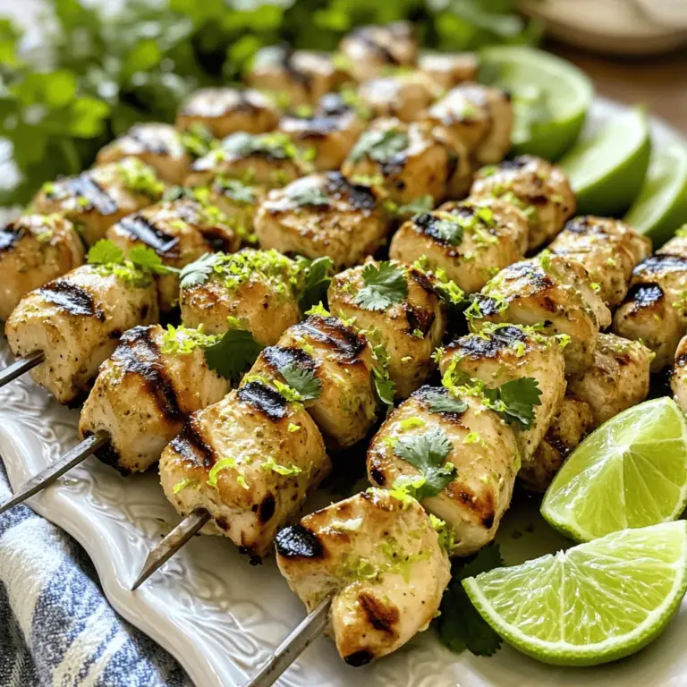 Für die perfekten Kokos-Limetten-Hühnchen-Spieße brauchst du frische und hochwertige Zutaten. Hier ist, was du benötigst: - 450 g Entenbrustfilet, ohne Knochen und Haut, in 2,5 cm große Stücke geschnitten - 240 ml Kokosmilch - Abgeriebene Schale und Saft von 2 Limetten - 2 Esslöffel Honig - 1 Esslöffel Sojasauce (oder Kokosaminos für eine glutenfreie Option) Diese Hauptzutaten bilden die Basis für den köstlichen Geschmack der Spieße. Das Hühnchen ist zart und die Kokosmilch gibt einen tollen, cremigen Geschmack. Die richtige Gewürzmischung macht den Unterschied. Hier sind die Gewürze, die du brauchst: - 1 Teelöffel Knoblauchpulver - 1 Teelöffel gemahlener Ingwer - 1/2 Teelöffel Cayennepfeffer (nach Geschmack anpassen) - Salz und Pfeffer nach Geschmack Mit diesen Gewürzen fügst du Tiefe und einen kleinen Kick hinzu. Die Marinade ist der Schlüssel zu saftigem und schmackhaftem Hühnchen. Um deine Spieße noch besser zu präsentieren, kannst du einige Garnierungen und Beilagen hinzufügen: - Frischer Koriander oder Petersilie zum Garnieren - Limettenviertel zum Servieren - Kokosreis oder ein frischer Salat als Beilage Mit frischen Kräutern und einem Spritzer Limettensaft bringst du Farbe und Geschmack auf den Tisch. Die Beilagen runden das Gericht ab und machen es noch schmackhafter. Für das vollständige Rezept schau dir den [Full Recipe] an. Um die besten Kokos-Limetten-Hühnchen-Spieße zu machen, starten wir mit der Marinade. Nehmen Sie eine große Schüssel. Geben Sie die Kokosmilch, Limettenzeste, Limettensaft, Honig, Sojasauce, Knoblauchpulver, gemahlenen Ingwer, Cayennepfeffer, Salz und Pfeffer hinein. Mischen Sie alles gut. Achten Sie darauf, dass die Marinade schön cremig wird. Fügen Sie dann die Hühnerstücke hinzu. Rühren Sie gut um, damit jedes Stück bedeckt ist. Decken Sie die Schüssel ab und stellen Sie sie für mindestens 1 Stunde in den Kühlschrank. Wenn Sie Zeit haben, marinieren Sie über Nacht. So wird der Geschmack noch besser. Heizen Sie Ihren Grill oder Ihre Grillpfanne auf mittlere Hitze vor. Das ist wichtig, damit die Spieße gleichmäßig garen. Wenn Ihr Grill heiß ist, ist es Zeit für die Spieße. Nehmen Sie die marinierten Hühnerstücke aus dem Kühlschrank. Stecken Sie sie auf die Holz- oder Metallspieße. Achten Sie darauf, etwas Platz zwischen den Stücken zu lassen. So können sie gut garen und bekommen schöne Grillmarkierungen. Legen Sie die Spieße vorsichtig auf den Grill. Grillen Sie sie für etwa 10-12 Minuten. Wenden Sie die Spieße zwischendurch, damit sie gleichmäßig garen. Überprüfen Sie die Innentemperatur. Sie sollte 75°C (165°F) erreichen. Wenn sie fertig sind, nehmen Sie die Spieße vom Grill und lassen Sie sie für einige Minuten ruhen. Garnieren Sie die Spieße mit frisch gehacktem Koriander oder Petersilie. Für das volle Erlebnis, probieren Sie das [Full Recipe] aus und genießen Sie die Aromen! Die Marinierzeit ist sehr wichtig. Wenn Sie Ihre Hühnchenstücke nur eine Stunde marinieren, schmecken sie bereits gut. Für den besten Geschmack empfehle ich jedoch, die Spieße über Nacht im Kühlschrank zu lassen. So zieht die Marinade tief ins Fleisch ein. Das gibt einen intensiven, köstlichen Geschmack. Denken Sie daran, die Hühnchenstücke gut zu wenden, damit sie gleichmäßig mariniert werden. Grillen kann einfach sein, wenn Sie ein paar Tricks kennen. Heizen Sie den Grill auf mittlere Hitze vor, das ist wichtig. Wenn der Grill zu heiß ist, verbrennt das Fleisch außen, bleibt aber innen roh. Legen Sie die Spieße auf den Grill und wenden Sie sie alle paar Minuten. So gart das Hühnchen gleichmäßig. Eine Innentemperatur von 75°C (165°F) zeigt, dass das Fleisch perfekt gegart ist. Nutzen Sie ein Thermometer, um sicherzugehen. Die Präsentation macht viel aus. Arrangieren Sie die Spieße schön auf einer großen Platte. Träufeln Sie etwas frischen Limettensaft darüber, um die Farben und Aromen zu betonen. Servieren Sie Limettenviertel dazu. So können Ihre Gäste nach Belieben nachwürzen. Kombinieren Sie die Spieße mit einem frischen Salat oder Kokosreis für ein rundum leckeres Gericht. Diese Tipps machen Ihre Kokos-Limetten-Hühnchen-Spieße nicht nur gut, sondern auch schön anzusehen. Für das vollständige Rezept schauen Sie sich den [Full Recipe] an. {{image_4}} Wenn Sie Abwechslung möchten, probieren Sie andere Proteine. Rindfleisch oder Schweinefleisch funktionieren gut. Sie können auch Meeresfrüchte wie Garnelen oder Lachs verwenden. Diese Alternativen bringen unterschiedliche Geschmäcker und Texturen. Achten Sie darauf, die Marinade entsprechend anzupassen. Zum Beispiel braucht Lachs weniger Marinierzeit. Für eine vegane Version verwenden Sie Gemüse und Tofu. Zucchini, Paprika und Champignons sind großartige Optionen. Schneiden Sie das Gemüse in gleichmäßige Stücke. Marinieren Sie das Gemüse genauso wie das Hühnchen. Tofu nimmt die Aromen wunderbar auf. Grillen Sie die Spieße, bis das Gemüse weich ist und leicht angekohlt. Diese Variante ist frisch und leicht. Fügen Sie weitere Aromen hinzu, um die Spieße zu variieren. Zum Beispiel können Sie frisches Basilikum oder Minze verwenden. Diese Kräuter bringen eine neue Frische. Auch verschiedene Gewürze wie Kreuzkümmel oder Paprika sind toll. Experimentieren Sie mit verschiedenen Zitrusfrüchten. Orangen- oder Grapefruitsaft kann einen neuen Twist geben. Seien Sie kreativ und finden Sie Ihren Favoriten! Wenn Sie nach dem Grillen Spieße übrig haben, bewahren Sie sie richtig auf. Lassen Sie die Spieße auf Raumtemperatur abkühlen. Wickeln Sie sie dann in Frischhaltefolie oder legen Sie sie in einen luftdichten Behälter. So bleiben die Aromen und die Frische erhalten. Sie können die Spieße bis zu drei Tage im Kühlschrank lagern. Um die Spieße aufzuwärmen, nutzen Sie eine Grillpfanne oder eine Mikrowelle. Wenn Sie die Grillpfanne verwenden, erhitzen Sie sie auf mittlerer Hitze. Grillen Sie die Spieße für etwa 5 Minuten und wenden Sie sie dabei. In der Mikrowelle legen Sie die Spieße auf einen Teller und decken Sie sie leicht ab. Erhitzen Sie sie für 1-2 Minuten. Achten Sie darauf, dass das Hühnchen gut durchgeheizt wird. Die Marinade aus Kokosmilch und Limette hält sich im Kühlschrank bis zu einer Woche. Stellen Sie sicher, dass Sie die Marinade in einem luftdichten Behälter aufbewahren. Wenn Sie die Marinade länger aufbewahren möchten, können Sie sie auch einfrieren. So haben Sie immer eine leckere Basis für zukünftige Spieße zur Hand. Die Spieße sollten mindestens eine Stunde marinieren. Aber am besten ist es, sie über Nacht im Kühlschrank zu lassen. So ziehen die Aromen besser ein. Eine lange Marinierzeit macht das Fleisch zart und geschmackvoll. Wenn du es eilig hast, eine Stunde reicht, aber plane mehr Zeit ein, wenn du kannst. Ja, du kannst die Spieße auch im Ofen machen. Heize den Ofen auf 200 °C vor. Lege die Spieße auf ein Backblech. Backe sie für etwa 15 bis 20 Minuten. Wende sie einmal in der Mitte der Garzeit. Achte darauf, dass das Hühnchen gut durchgegart ist. Die Grillmarkierungen fehlen, aber der Geschmack bleibt toll. Zu diesen Spießen passen viele Beilagen. Ein frischer Salat bringt Frische. Kokosreis ergänzt die Aromen perfekt. Du kannst auch gegrilltes Gemüse servieren. Limettenviertel sind toll, um extra Frische hinzuzufügen. Experimentiere mit deinen Lieblingsbeilagen, um das Gericht zu vervollständigen. Wenn du mehr Ideen brauchst, schau dir das Full Recipe an. Kokos-Limetten-Hühnchen-Spieße sind einfach lecker und vielseitig. Wir haben die wichtigsten Zutaten und die besten Zubereitungsschritte besprochen. Tipps helfen Ihnen, Geschmack zu maximieren und Spieße perfekt zu grillen. Auch Variationen, wie vegane Optionen, wurden behandelt. Lagern Sie Reste richtig, um Verschwendung zu vermeiden. Jetzt sind Sie bereit, diese köstlichen Spieße zu genießen und Ihre eigenen Kreationen auszuprobieren. Viel Spaß beim Grillen und Experimentieren!