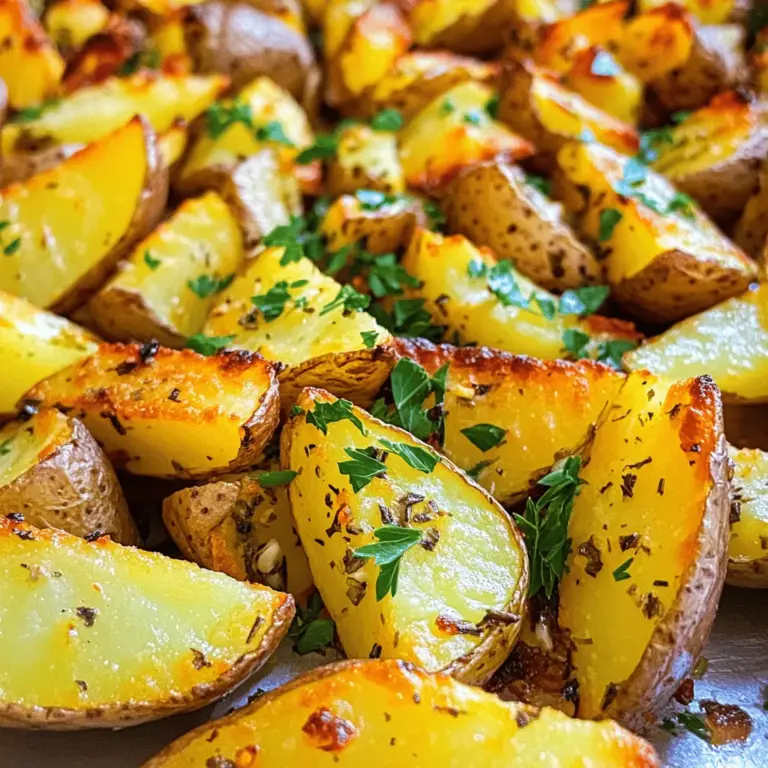 Für diese leckeren Kartoffelspalten benötige ich einige einfache Zutaten. Hier ist, was du brauchst: - 4 mittelgroße Russet-Kartoffeln, gründlich gewaschen und in Spalten geschnitten - 4 Esslöffel Olivenöl - 4 Knoblauchzehen, fein gehackt - 1 Teelöffel getrockneter Rosmarin - 1 Teelöffel getrockneter Thymian - 1 Teelöffel Paprika - Salz und Pfeffer nach Geschmack - Frische Petersilie, gehackt (zum Garnieren) Diese Zutaten sind leicht zu finden und sorgen für einen tollen Geschmack. Die Kartoffeln sind die Basis des Gerichts. Sie geben den Wedges ihre Form und Textur. Die Gewürze und Kräuter sind der Schlüssel zu einem intensiven Geschmack. Knoblauch bringt ein wunderbares Aroma. Rosmarin und Thymian fügen Tiefe hinzu. Paprika sorgt für eine schöne Farbe und einen leichten Kick. Du kannst die Menge der Gewürze anpassen, um deinen persönlichen Geschmack zu treffen. Wenn du gesündere Alternativen suchst, gibt es viele Optionen. Du kannst Süßkartoffeln statt Russet-Kartoffeln verwenden. Sie sind süßer und reich an Nährstoffen. Eine andere Möglichkeit ist, weniger Olivenöl zu nutzen. Du kannst auch die Hälfte durch Brühe ersetzen, um den Fettgehalt zu senken. Experimentiere mit frischen Kräutern wie Rosmarin und Thymian, um noch mehr Geschmack ohne zusätzliche Kalorien hinzuzufügen. Für die vollständige Zubereitung schau dir das Rezept an. Zuerst heizen wir den Ofen auf 220°C vor. Dies ist wichtig, damit die Kartoffelspalten schön knusprig werden. Während der Ofen sich erwärmt, waschen Sie die Russet-Kartoffeln gründlich. Schneiden Sie sie in gleichmäßige Spalten. So garen sie gleichmäßig. Nehmen Sie eine große Schüssel und geben Sie 4 Esslöffel Olivenöl hinein. Fügen Sie 4 fein gehackte Knoblauchzehen hinzu. Dann kommen 1 Teelöffel getrockneter Rosmarin und 1 Teelöffel getrockneter Thymian dazu. Für etwas Farbe und Geschmack mischen Sie 1 Teelöffel Paprika. Vergessen Sie nicht, Salz und Pfeffer nach Geschmack hinzuzufügen. Rühren Sie alles gut um, damit sich die Aromen vermischen. Geben Sie nun die geschnittenen Kartoffelspalten in die Schüssel mit dem Kräuteröl. Werfen Sie die Spalten gut, bis sie gleichmäßig bedeckt sind. Nehmen Sie ein Backblech und legen Sie ein Backpapier darauf. Platzieren Sie die Kartoffelspalten in einer einzigen Schicht. Achten Sie darauf, dass sie genügend Platz haben, um knusprig zu werden. Jetzt kommt der spaßige Teil! Lassen Sie die Kartoffelspalten im vorgeheizten Ofen für etwa 25 bis 30 Minuten rösten. Wenden Sie sie zur Hälfte der Zeit, damit sie gleichmäßig bräunen. Sie sollten außen goldbraun und knusprig sein. Nach dem Rösten nehmen Sie das Blech heraus und lassen die Spalten kurz abkühlen. Garnieren Sie sie mit frischer, gehackter Petersilie. Für das vollständige Rezept schauen Sie einfach hier: [Full Recipe]. Um perfekte knusprige Kartoffelspalten zu machen, gibt es einige wichtige Tipps. Erstens, schneiden Sie die Kartoffeln gleichmäßig. So garen sie gleichmäßig. Zweitens, verwenden Sie genug Olivenöl. Das hilft beim Rösten und gibt Geschmack. Drittens, lassen Sie Platz auf dem Backblech. Überfüllung führt zu Dampf und matschigen Kartoffeln. Wenden Sie die Spalten während des Garens, um eine gleichmäßige Bräunung zu erreichen. Dips machen alles besser! Für Knoblauch Kräuter Kartoffelspalten empfehle ich Aioli. Es passt perfekt zu den Aromen. Eine andere tolle Option ist ein Joghurt-Dip mit frischen Kräutern. Hummus ist auch eine gesunde Wahl. Wenn Sie es schärfer mögen, versuchen Sie einen scharfen Senf-Dip. Experimentieren Sie mit verschiedenen Dips, um Ihren Favoriten zu finden. Servieren Sie die Kartoffelspalten warm für den besten Geschmack. Garnieren Sie sie mit frischer, gehackter Petersilie. Das sieht schön aus und bringt zusätzlichen Geschmack. Stellen Sie die Spalten auf einem großen Teller an, um sie zur Schau zu stellen. Sie können auch einen Dip in die Mitte des Tellers stellen. Wenn Sie Gäste haben, wird das sicher viel Aufsehen erregen. Weitere Ideen finden Sie in der [Full Recipe]. {{image_4}} Um die Knoblauch Kräuter Kartoffelspalten vegan zu machen, ersetze das Olivenöl nicht. Es ist schon pflanzlich. Du kannst auch die Gewürze nach deinem Geschmack anpassen. Nutze zum Beispiel Chili-Flocken für einen scharfen Kick. Wenn du mehr Gemüse willst, füge Paprika oder Zucchini zu den Kartoffeln hinzu. Die Gewürze machen das Gericht spannend. Probiere italienische Kräuter wie Oregano und Basilikum. Für asiatische Aromen nimm Sojasauce und Sesamöl. Du kannst auch Käse wie Parmesan darüber streuen, wenn du es nicht vegan magst. Experimentiere mit verschiedenen Geschmäckern und finde, was dir am besten gefällt. Diese Kartoffelspalten passen gut zu vielen Gerichten. Sie sind perfekt zu gegrilltem Fleisch oder Gemüse. Serviere sie mit einem frischen Salat für ein leichtes Mittagessen. Wenn du ein Buffet hast, sind sie ein toller Snack. Du kannst sie auch als Beilage zu Pasta oder Pizza anbieten. Für den perfekten Genuss, verwende deinen Lieblingsdip. Für das vollständige Rezept, schau dir die [Full Recipe] an. Wenn Sie Kartoffelspalten übrig haben, lagern Sie sie richtig. Lassen Sie sie zuerst abkühlen. Danach legen Sie sie in einen luftdichten Behälter. Dies hilft, die Frische zu bewahren. Stellen Sie sicher, dass die Spalten nicht übereinander liegen. So bleiben sie knusprig und lecker. Um die Kartoffelspalten wieder aufzuwärmen, heizen Sie Ihren Ofen auf 200°C vor. Legen Sie die Spalten auf ein Backblech. Rösten Sie sie etwa 10 bis 15 Minuten. Wenden Sie die Spalten zur Hälfte, damit sie gleichmäßig warm werden. Dies sorgt dafür, dass sie knusprig bleiben. Im Kühlschrank halten sich die Kartoffelspalten etwa 3 bis 4 Tage. Wenn Sie sie länger aufbewahren möchten, frieren Sie sie ein. Im Gefrierschrank bleiben sie bis zu 3 Monate frisch. Denken Sie daran, sie gut einzuwickeln, um Gefrierbrand zu vermeiden. Für die beste Qualität sollten Sie die Spalten möglichst frisch genießen. Wenn Sie das Rezept ausprobieren möchten, finden Sie es hier: [Full Recipe]. Ich empfehle, die Kartoffelspalten etwa 25 bis 30 Minuten zu rösten. Diese Zeit sorgt für eine goldbraune, knusprige Oberfläche. Wenden Sie die Spalten nach der Hälfte der Zeit. So bräunen sie gleichmäßig. Achten Sie darauf, dass die Spalten eine einzige Schicht bilden. Das hilft, die Knusprigkeit zu erreichen. Ja, Sie können auch andere Kartoffelsorten verwenden. Festkochende Kartoffeln wie Yukon Gold sind eine gute Wahl. Sie behalten ihre Form gut. Auch Süßkartoffeln sind eine leckere Alternative. Denken Sie daran, die Garzeit zu überprüfen, da sie unterschiedlich sein kann. Knoblauch Kräuter Kartoffelspalten können gesund sein. Sie enthalten gute Nährstoffe und Ballaststoffe. Olivenöl bietet gesunde Fette, die gut für das Herz sind. Achten Sie jedoch auf die Menge an Öl und Salz. Moderation ist der Schlüssel. Ja, das Rezept ist von Natur aus glutenfrei. Die Zutaten wie Kartoffeln, Olivenöl und Gewürze enthalten kein Gluten. Sie können dieses Rezept also ohne Bedenken genießen. Achten Sie nur darauf, dass alle verwendeten Gewürze glutenfrei sind. Für die vollständige Zubereitung der Knoblauch Kräuter Kartoffelspalten, schauen Sie sich das [Full Recipe] an. In diesem Artikel haben wir die besten Zutaten für Knoblauch Kräuter Kartoffelspalten zusammengestellt. Ich habe die Schritte für die Zubereitung erklärt und Tipps für knusprige Ergebnisse gegeben. Gesunde Alternativen und Variationen wurden ebenfalls angeboten. Zum Schluss habe ich erläutert, wie Sie Reste richtig lagern können. Diese Kartoffelspalten sind einfach, lecker und vielseitig. Probieren Sie die verschiedenen Variationen aus und finden Sie Ihren Lieblingsdip. Genießen Sie Ihr Gericht!