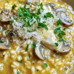 - Erhitze 4 Tassen Gemüsebrühe in einem kleinen Topf. Halte die Brühe bei niedriger Hitze warm. - Schneide 1 kleine Zwiebel fein und 1 Tasse Pilze in Scheiben. Shiitake oder Cremini funktionieren gut. - Erhitze 3 Esslöffel Olivenöl in einer großen Pfanne bei mittlerer Hitze. - Füge die Zwiebel hinzu und brate sie 3-4 Minuten lang, bis sie durchsichtig ist. - Gib 2 gehackte Knoblauchzehen und die geschnittenen Pilze in die Pfanne. Koche alles 5-7 Minuten, bis die Pilze weich sind. - Rühre 1 Tasse Arborio-Reis ein. Lass ihn 1-2 Minuten anrösten, bis er leicht glasig ist. - Füge kellenweise die warme Brühe hinzu. Rühre oft, bis die Flüssigkeit fast ganz aufgesogen ist. Wiederhole dies 18-20 Minuten lang. - Wenn der Reis al dente ist, rühre 1/4 Tasse Frischkäse und 1/2 Tasse geriebenen Parmesan ein. - Füge frische Thymianblätter hinzu und würze mit Salz und Pfeffer. Für die vollständige Zubereitung schaue dir das [Full Recipe] an. Um das perfekte Risotto zu machen, rühren Sie ständig. Das richtige Rühren hilft, die Cremigkeit zu erreichen. Wenn Sie nicht rühren, wird der Reis nicht gleichmäßig gekocht. Überprüfen Sie die Konsistenz des Risottos oft. Es sollte cremig, aber nicht flüssig sein. Wenn es zu trocken aussieht, fügen Sie mehr Brühe hinzu. Sie können die Brühe selber machen. Frische Brühe hat mehr Geschmack als fertige Produkte. Experimentieren Sie mit verschiedenen Pilzsorten. Shiitake und Cremini sind großartig, aber auch andere Sorten funktionieren gut. Mischen Sie verschiedene Pilze für mehr Tiefe im Geschmack. Die Garnierung macht viel aus. Frische Petersilie bringt Farbe und Geschmack. Sie können auch geröstete Nüsse oder etwas Trüffelöl verwenden. Für die Portionierung nutzen Sie kleine Schalen oder Teller. So sieht das Risotto ansprechend aus und lädt zum Genießen ein. Wenn Sie es schön anrichten, schmeckt es gleich besser. Für das vollständige Rezept schauen Sie sich das [Full Recipe] an. {{image_4}} Für ein veganes Risotto können Sie pflanzliche Käsealternativen verwenden. Es gibt viele Optionen, die gut schmelzen. Sie können auch mit Nüssen experimentieren, um einen cremigen Effekt zu erzielen. Achten Sie darauf, Gemüse nach Ihrem Geschmack anzupassen. Kürbis, Zucchini oder Spinat passen gut zu Pilzen. Wenn Sie mehr Geschmack wollen, fügen Sie Speck oder Schinken hinzu. Diese Zutaten verleihen dem Risotto zusätzlichen Umami-Geschmack. Sie können auch weitere Gemüsesorten integrieren. Erbsen, Karotten oder Paprika machen das Gericht bunter und gesünder. Italienische Kräuter bringen neuen Schwung in Ihr Risotto. Basilikum, Oregano oder Rosmarin geben einen frischen Geschmack. Sie können auch die Reisarten ändern, um verschiedene Texturen zu erreichen. Carnaroli-Reis ist eine tolle Alternative zu Arborio und hat einen höheren Stärkegehalt. Das sorgt für eine noch cremigere Konsistenz. Für das cremige Pilzrisotto finden Sie das [Full Recipe] hier. Wie lange ist es haltbar? Cremiges Pilzrisotto hält sich im Kühlschrank etwa drei Tage. Achte darauf, es in einem luftdichten Behälter aufzubewahren, um frische Aromen zu erhalten. Richtige Behälterwahl Nutze einen Glas- oder Kunststoffbehälter mit dicht schließendem Deckel. So bleibt das Risotto länger frisch und nimmt keine anderen Gerüche auf. Richtiges Einfrieren des Risottos Wenn du das Risotto länger aufbewahren möchtest, kannst du es einfrieren. Teile das Risotto in Portionen auf. Fülle jede Portion in einen gefriergeeigneten Beutel oder Behälter. Auftau- und Erwärmungstipps Lass das Risotto im Kühlschrank auftauen, bevor du es erhitzt. Erhitze es dann in der Mikrowelle oder in einem Topf. Füge etwas Brühe hinzu, um die cremige Konsistenz wiederherzustellen. Neue Gerichte aus Resten Du kannst Reste für neue Gerichte verwenden. Mische das Risotto mit Gemüse oder Fleisch. Du kannst auch eine Auflaufform damit füllen und im Ofen backen. Risotto-Bällchen zubereiten Eine leckere Idee sind Risotto-Bällchen. Forme kleine Bällchen aus dem kalten Risotto. Wälze sie in Semmelbröseln und brate sie goldbraun in einer Pfanne. Sie sind ein toller Snack oder eine Beilage. Für das Rezept, schau dir das [Full Recipe] an. Die Zubereitungszeit für cremiges Pilzrisotto beträgt insgesamt etwa 30 Minuten. Die Vorbereitungszeit liegt bei etwa 10 Minuten. Während dieser Zeit schneiden Sie die Zwiebel, den Knoblauch und die Pilze. Dann können Sie mit dem Kochen beginnen. Die eigentliche Kochzeit dauert etwa 20 Minuten, während Sie den Reis und die Brühe kombinieren. Es ist eine einfache und schnelle Methode, um ein leckeres Gericht zu kreieren. Ja, Sie können andere Reisarten verwenden, aber Arborio-Reis ist die beste Wahl. Arborio-Reis hat einen hohen Stärkegehalt. Dies macht das Risotto besonders cremig. Alternativen sind Carnaroli oder Vialone Nano, die ebenfalls gut funktionieren. Wenn Sie einen anderen Reis probieren möchten, beachten Sie, dass der Kochprozess variieren kann. Sie müssen die Brühe und die Kochzeit anpassen, um die gewünschte Konsistenz zu erreichen. Risotto kann gesund sein, wenn Sie frische Zutaten verwenden. Arborio-Reis hat Kohlenhydrate, die Energie liefern. Pilze sind reich an Vitaminen und Mineralien. Sie fügen auch Geschmack hinzu, ohne viele Kalorien. Parmesan und Frischkäse liefern Proteine und Kalzium, jedoch in moderaten Mengen. Verwenden Sie weniger Käse oder eine pflanzliche Alternative für eine leichtere Option. Achten Sie darauf, frische Kräuter und Gemüse zu integrieren. Dies verbessert den Nährwert und den Geschmack. Sie können also kreativ sein und das Risotto gesund gestalten. Probieren Sie das Rezept für cremiges Pilzrisotto aus, um es selbst zu erleben! In diesem Blogpost haben wir die wichtigsten Zutaten für ein köstliches Pilzrisotto behandelt. Wir haben die Zubereitung Schritt für Schritt durchgegangen, darunter das Erhitzen der Brühe und das richtige Rühren. Zudem gab es Tipps, um das Risotto perfekt zu machen und Variationen auszuprobieren. Zuletzt haben wir besprochen, wie man Reste aufbewahrt und kreativ nutzt. Risotto ist vielseitig und lässt sich leicht anpassen. Probier es selbst aus und genieße dein eigenes Gericht!