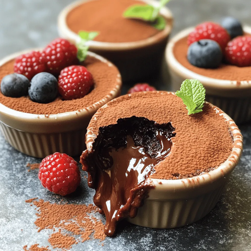 Für diesen perfekten Schokoladen-Lava-Kuchen benötigst du einige Hauptzutaten. Diese sind: - 125 g ungesalzene Butter (1/2 Tasse) - 175 g Zartbitterschokoladenstückchen (1 Tasse) - 2 große Eier - 2 große Eigelbe - 50 g Zucker (1/4 Tasse) - 1 Teelöffel Vanilleextrakt - 3 Esslöffel Allzweckmehl - Eine Prise Salz - 1/2 Teelöffel Instantkaffeegranulat (optional) - Kakaopulver (zum Bestäuben) Diese Zutaten geben dem Kuchen seine reichhaltige Textur und den schmelzenden Kern. Die Schokolade ist der Star dieses Kuchens. Achte darauf, hochwertige Zartbitterschokolade zu wählen. Sie sollte mindestens 70% Kakaoanteil haben. Der hohe Kakaoanteil sorgt für einen intensiven Geschmack. Vermeide Schokolade mit vielen Zusatzstoffen. Diese können den Geschmack beeinträchtigen. Es lohnt sich, in gute Schokolade zu investieren. Der Unterschied ist deutlich zu schmecken. Du kannst deinem Lava-Kuchen mit zusätzlichen Zutaten mehr Tiefe geben. Hier sind einige Ideen: - Eine Prise Zimt für Wärme - Eine Handvoll gehackte Nüsse für Crunch - Ein Spritzer Orangen- oder Minzextrakt für Frische - Ein Esslöffel Karamellsauce für Süße Diese Zutaten sind nicht notwendig, aber sie können das Dessert besonders machen. Probiere sie aus und finde deinen Favoriten! Zuerst heize den Ofen auf 220°C vor. Diese hohe Temperatur hilft, die Küchlein perfekt zu backen. Fette vier kleine Ramekins mit ungesalzener Butter ein. Bestäube die Innenseiten mit Kakaopulver. So verhindern wir, dass der Teig kleben bleibt. Diese Vorbereitungen sind wichtig für einen guten Start. Nimm eine mittelgroße Schüssel, die mikrowellengeeignet ist. Gib die Butter und die Zartbitterschokoladenstückchen hinein. Erhitze die Mischung in der Mikrowelle. Mach das in 30-Sekunden-Intervallen und rühre dazwischen. Wenn die Schokolade und die Butter geschmolzen sind, ist die Mischung glatt. In einer anderen Schüssel vermische die Eier, die Eigelbe und den Zucker. Nutze einen Schneebesen, um alles gut zu verrühren. Die Masse sollte hell und dicklich sein. Das dauert etwa 3-4 Minuten. Füge dann die geschmolzene Schokoladenmischung hinzu. Rühre alles gut zusammen. Jetzt kommt der Vanilleextrakt dazu. Du kannst auch Instantkaffeegranulat hinzufügen, wenn du magst. Siebe das Allzweckmehl und eine Prise Salz in die Schokoladenmischung. Falt die Zutaten vorsichtig unter, bis alles gut vermischt ist. Teile den Teig gleichmäßig auf die vorbereiteten Ramekins auf. Fülle jedes Ramekin etwa bis zur Hälfte. Backe die Ramekins für 12-14 Minuten im Ofen. Die Ränder sollten fest sein, die Mitte aber noch weich. Nimm die Ramekins heraus und lass sie 1-2 Minuten abkühlen. Um sie zu servieren, führe ein Messer am Rand entlang. Stürze die Ramekins vorsichtig auf Teller. Serviere die Lava-Küchlein sofort. Sie schmecken am besten, solange die Mitte noch flüssig ist. Ein Klecks Schlagsahne oder eine Kugel Vanilleeis passen perfekt. Um die perfekte Lava-Füllung zu bekommen, achte auf die Backzeit. Backe die Küchlein nur so lange, bis die Ränder fest sind. Die Mitte sollte weich und flüssig bleiben. Wenn du sie zu lange backst, wird die Füllung fest. Verwende frische Eier, da sie die Textur verbessern. Achte darauf, dass die Schokolade gut geschmolzen ist, bevor du sie zur Eiermischung gibst. Ein glatter Mix sorgt für die beste Füllung. Die optimale Temperatur für den Schokoladen-Lava-Kuchen liegt bei 220°C. Diese Hitze sorgt dafür, dass die Außenseite schnell fest wird, während die Mitte flüssig bleibt. Backe die Küchlein zwischen 12 und 14 Minuten. Überprüfe nach 12 Minuten, ob die Ränder fest sind. Du kannst die Küchlein auch mit einem Zahnstocher testen. Wenn er feucht ist, ist die Lava genau richtig. Um deine Lava-Küchlein ansprechend zu servieren, bestäube sie mit Puderzucker. Das sieht toll aus und bringt einen süßen Geschmack. Garniere die Küchlein mit frischen Beeren oder Minzeblättern. Diese Farben machen das Dessert lebendig. Du kannst auch geschmolzene Schokolade darüberträufeln. Das gibt dem Dessert einen zusätzlichen Schokoladengeschmack. Ein Klecks Vanilleeis macht das Dessert noch besser und sorgt für einen tollen Kontrast. {{image_4}} Du kannst den Schokoladen-Lava-Kuchen leicht glutenfrei machen. Tausche das Allzweckmehl gegen eine glutenfreie Mehlmischung aus. Achte darauf, dass die Mischung für Backwaren geeignet ist. Folge dem gleichen Rezept und genieße die köstliche, schokoladige Mitte. Experimentiere mit verschiedenen Aromen! Füge etwas Orangenschale oder Minze hinzu, um einen frischen Geschmack zu erhalten. Du kannst auch etwas Chili für eine würzige Note nutzen. Probiere verschiedene Schokoladensorten, wie Milchschokolade oder weiße Schokolade, für spannende Varianten. Wenn du für einen besonderen Anlass backst, serviere den Lava-Kuchen mit besonderen Beilagen. Probiere es mit Beeren oder einer köstlichen Sauce. Eine Kugel Vanilleeis macht das Dessert noch besser. Für Feste kannst du den Kuchen in kleinen Gläsern anrichten. So sieht alles elegant aus und ist einfach zu genießen. Du findest das komplette Rezept [hier](#). Um die übrig gebliebenen Lava-Küchlein frisch zu halten, lege sie in einen luftdichten Behälter. Du kannst sie auch in Frischhaltefolie wickeln. Stelle sicher, dass sie gut verpackt sind, um die Feuchtigkeit zu schützen. So bleiben sie länger lecker. Die Lava-Küchlein halten sich im Kühlschrank etwa 2 bis 3 Tage. Wenn du sie einfrierst, kannst du sie bis zu 2 Monate aufbewahren. Achte darauf, sie gut zu verpacken, bevor du sie ins Gefrierfach legst. So bleibt der Geschmack erhalten. Um die Lava-Küchlein aufzuwärmen, stelle den Ofen auf 180°C (350°F) ein. Lege die Küchlein auf ein Backblech und erwärme sie für 8 bis 10 Minuten. So wird die Füllung wieder schön flüssig. Du kannst auch die Mikrowelle benutzen. Erwärme sie dort etwa 30 Sekunden lang. Überprüfe die Konsistenz, um sicherzustellen, dass sie nicht zu heiß werden. Genießen! Lava-Kuchen hat eine flüssige Schokoladenmitte. Schokoladenkuchen ist durchgehend fest. Der Lava-Kuchen wird oft warm serviert. Der flüssige Kern macht ihn besonders. Das sorgt für einen tollen Überraschungseffekt. Bei jedem Biss fließt die Schokolade heraus. Schokoladenkuchen hat dagegen eine gleichmäßige Textur. Beide sind lecker, aber der Lava-Kuchen ist einzigartig. Ja, das ist möglich. Du kannst die Ramekins im Voraus füllen. Stelle sie einfach in den Kühlschrank. So sparst du Zeit am Tag des Servierens. Achte darauf, dass sie vor dem Backen Zimmertemperatur haben. Das hilft beim gleichmäßigen Backen. Du kannst sie auch einfrieren, wenn du länger warten willst. In diesem Fall musst du die Backzeit anpassen. Serviere die Lava-Küchlein direkt nach dem Backen. Die Mitte sollte noch flüssig sein. Ein Messer hilft, sie aus den Ramekins zu holen. Stelle sie auf Teller und bestäube sie mit Puderzucker. Eine Kugel Vanilleeis passt perfekt dazu. Frische Beeren oder Minzeblätter machen das Dessert schöner. So wird es zu einem echten Highlight. Du kannst auch eine Schokoladensauce darüber träufeln. Das macht es noch verführerischer. Zusammenfassend haben wir die wichtigsten Zutaten für den Schokoladen-Lava-Kuchen besprochen. Du hast gelernt, wie man diese Kekse richtig zubereitet und präsentiert. Die Tipps helfen dir, Fehler zu vermeiden und die perfekte Füllung zu erzielen. Variationen zeigen, wie du diesen Kuchen anpassen kannst. Schließlich haben wir wichtige Aufbewahrungshinweise gegeben. Mit diesen Informationen hast du alles, um selbst köstliche Lava-Küchlein zu backen. Nutze dein Wissen und überrasche Freunde und Familie!