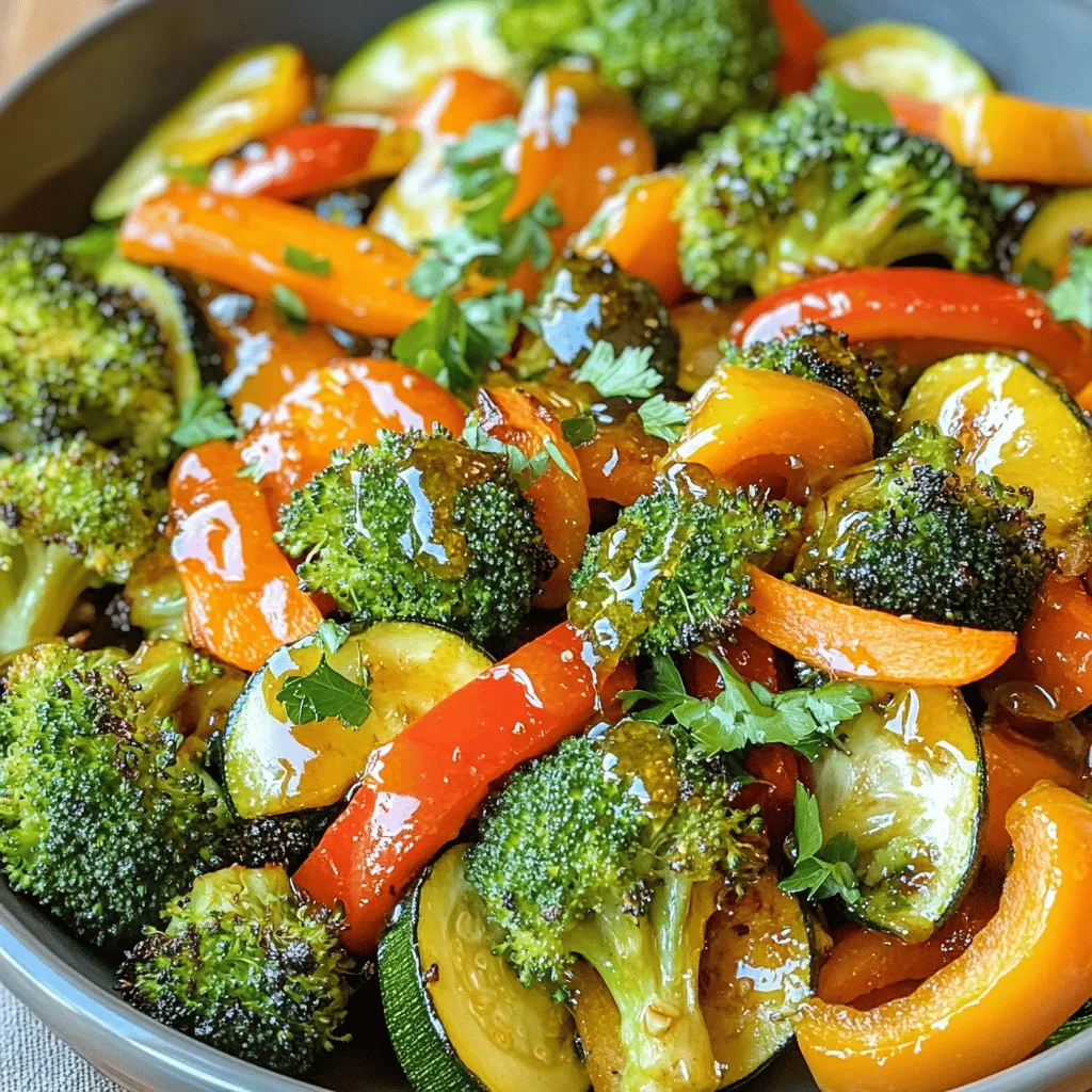 - 2 Tassen Brokkoliröschen - 1 Tasse Karotten, in Scheiben geschnitten - 1 Tasse Paprika, in Streifen geschnitten - 1 Tasse Zucchini, in Scheiben geschnitten - 3 Esslöffel Olivenöl - 4 Esslöffel Honig - 4 Zehen Knoblauch, fein gehackt - 1 Esslöffel Sojasauce - 1 Teelöffel getrockneter Thymian - Salz und Pfeffer nach Geschmack - Frische Petersilie, gehackt - Zusätzlicher Honig für die Präsentation Um das Honig-Knoblauch-Röstgemüse zuzubereiten, brauchen Sie frische Zutaten. Ich empfehle, Gemüse in guter Qualität zu wählen. Das gibt dem Gericht mehr Geschmack. Brokkoli, Karotten, Paprika und Zucchini harmonieren gut. Die Marinade ist einfach. Mischen Sie Olivenöl, Honig und Knoblauch. Das gibt dem Gemüse einen süßen und herzhaften Geschmack. Sojasauce und Thymian fügen Tiefe hinzu. Salz und Pfeffer runden alles ab. Für die Garnitur verwenden Sie frische Petersilie. Sie bringt Farbe und Frische. Ein wenig zusätzlicher Honig auf dem Gemüse sieht toll aus. Das vollständige Rezept finden Sie weiter oben. Es ist einfach und macht viel Spaß beim Kochen. Heize deinen Ofen auf 220°C (425°F) vor. Nimm eine große Schüssel und vermenge das Gemüse. Füge 2 Tassen Brokkoliröschen, 1 Tasse Karotten in Scheiben, 1 Tasse Paprika in Streifen und 1 Tasse Zucchini in Scheiben hinzu. Mische alles gut durch. So stellt du sicher, dass das Gemüse gleichmäßig gar wird. Nimm eine separate Schüssel. Gib 3 Esslöffel Olivenöl, 4 Esslöffel Honig, 4 fein gehackte Knoblauchzehen, 1 Esslöffel Sojasauce, 1 Teelöffel getrockneten Thymian sowie Salz und Pfeffer hinein. Verrühre alles gut, bis die Mischung homogen ist. Diese Mischung verleiht dem Gemüse einen tollen Geschmack. Verteile das Gemüse auf einem Backblech. Achte darauf, dass es in einer einzigen Schicht liegt. Röste das Gemüse im vorgeheizten Ofen für 20-25 Minuten. Rühre es alle 10-15 Minuten um. So wird das Gemüse gleichmäßig zart und leicht karamelisiert. Nach dem Rösten nimm das Gemüse aus dem Ofen und lasse es kurz abkühlen. Für das vollständige Rezept, schau dir das Honig-Knoblauch-Röstgemüse an. Für Honig Knoblauch Röstgemüse wähle frisches, knackiges Gemüse. Brokkoli, Karotten, Paprika und Zucchini sind perfekt. Du kannst auch Süßkartoffeln oder Blumenkohl verwenden. Diese Sorten geben einen tollen Geschmack. Saisonales Gemüse ist immer eine gute Wahl. Im Frühling sind Spargel und Erbsen frisch. Im Sommer findest du Auberginen und Tomaten. Im Herbst sind Kürbis und Rosenkohl ideal. Im Winter kannst du Wurzelgemüse wie Rüben nutzen. Die richtige Zeit und Temperatur sind entscheidend für besten Geschmack. Heize den Ofen auf 220°C vor. Röste das Gemüse 20-25 Minuten. So wird es zart und leicht karamellisiert. Um die Karamellisierung zu fördern, röste das Gemüse in einer einzigen Schicht. Wende es alle 10-15 Minuten. Das sorgt für gleichmäßige Röstung und ein gutes Aroma. Serviere das Röstgemüse in einer großen Schüssel oder auf einem Teller. Ein zusätzlicher Spritzer Honig macht es glänzend. Garniere mit frischer, gehackter Petersilie für einen frischen Look. Als Beilagen passen gut Reis oder Quinoa. Du kannst auch ein Stück Fleisch oder Fisch dazu reichen. Das sorgt für ein rundes Gericht und macht alle satt. {{image_4}} Um das Honig-Knoblauch-Röstgemüse noch spannender zu machen, füge Kürbis oder Süßkartoffeln hinzu. Beide bringen eine süße Note und eine tolle Textur. Sie sind einfach zuzubereiten und verleihen dem Gericht mehr Farbe. Eine andere Option ist, Ingwer und Sesamöl hinzuzufügen. Diese asiatische Note gibt dem Gemüse einen neuen Geschmack. Ingwer bringt Frische, während Sesamöl einen nussigen Geschmack hinzufügt. Experimentiere mit diesen Aromen, um dein Röstgemüse zu verfeinern. Wenn du glutenfrei kochen möchtest, verwende glutenfreie Sojasauce. Diese ist leicht erhältlich und schmeckt fast identisch. So bleibt der Geschmack des Gerichts erhalten, ohne Gluten einzuführen. Du kannst auch andere Beilagen wählen, die glutenfrei sind. Reis oder Quinoa passen gut zu diesem Gemüse. Beide sind leicht zuzubereiten und fügen nahrhafte Elemente hinzu. Für eine vegane Vesper kannst du den Honig durch Ahornsirup ersetzen. Dieser gibt eine süße Note und bleibt pflanzlich. Um das Gericht noch proteinreicher zu machen, füge Kichererbsen oder Tofu hinzu. Beides ist eine großartige Proteinquelle und passt gut zu den Aromen des Röstgemüses. Diese Zutaten machen dein Gericht sättigender und nahrhafter. Wenn du mehr Ideen und Tipps suchst, schau dir das Full Recipe an. Es bietet viele Anregungen für dein nächstes Kochen. Um Röstgemüse richtig aufzubewahren, lassen Sie es zuerst abkühlen. Nutzen Sie einen luftdichten Behälter. So bleibt es frisch und lecker. Lagern Sie das Gemüse im Kühlschrank. Es hält sich dort 3 bis 5 Tage. Was machen Sie mit den Resten? Sie können sie in Salaten oder Wraps verwenden. Eine andere Idee: Mischen Sie sie in eine Suppe. Dies gibt dem Gericht mehr Geschmack und Vielfalt. Möchten Sie das Röstgemüse einfrieren? Das ist einfach! Lassen Sie es zuerst abkühlen. Danach legen Sie es in einen gefrierfesten Beutel. Drücken Sie die Luft heraus, bevor Sie den Beutel verschließen. So bleibt das Gemüse bis zu 3 Monate frisch. Wenn Sie das Gemüse wieder aufwärmen, achten Sie darauf, es langsam zu machen. Nutzen Sie den Ofen oder eine Pfanne. So bleibt die Textur schön. Mikrowellen können das Gemüse matschig machen. Richtig aufwärmen macht Ihr Gericht wieder köstlich! Das Rösten dauert etwa 20 bis 25 Minuten. Die ideale Temperatur liegt bei 220°C. Diese Hitze sorgt für eine schöne Karamellisierung. Rühren Sie das Gemüse alle 10-15 Minuten um, damit es gleichmäßig gart. So bleibt es zart und lecker. Ja, gefrorenes Gemüse ist eine gute Option. Achten Sie darauf, es vorher leicht abzutauen. So wird das Gemüse gleichmäßiger gar. Gefrorenes Gemüse hat oft eine gute Textur und kann in diesem Rezept gut schmecken. Es spart Zeit und ist praktisch. Honig-Knoblauch-Röstgemüse ist sehr gesund. Es enthält viele Vitamine und Mineralien. Brokkoli, Karotten und Paprika sind nährstoffreich. Diese Gemüse fördern die Gesundheit. Der Honig fügt natürliche Süße hinzu, ohne zu viele Kalorien. Außerdem bietet Knoblauch viele gesundheitliche Vorteile. Variieren Sie das Rezept nach Ihrem Geschmack. Fügen Sie Kürbis oder Süßkartoffeln hinzu. Diese bringen eine süßliche Note. Für eine asiatische Variante können Sie Ingwer und Sesamöl verwenden. Experimentieren Sie mit Gewürzen wie Paprika oder Kreuzkümmel. Das macht das Gericht spannend. Zu Honig-Knoblauch-Röstgemüse passen viele Beilagen. Servieren Sie es mit Reis oder Quinoa. Auch ein frischer Salat passt gut. Für Getränke empfehlen sich leichte Weißweine oder spritzige Limonade. Diese ergänzen die Aromen des Gemüses schön. Das vollständige Rezept für Honig-Knoblauch-Röstgemüse finden Sie in diesem Artikel. Es enthält alle Schritte und Zutaten, die Sie brauchen. So wird das Kochen einfach und angenehm. Dieses Blogpost gibt Ihnen alles, was Sie brauchen, um tolles Röstgemüse zu machen. Sie haben die Zutaten und die Schritte gelernt. Außerdem wissen Sie, wie man das Gericht anpasst und lagert. Kochen kann einfach und lecker sein! Experimentieren Sie mit verschiedenen Gemüsesorten und Aromen. Denken Sie daran, das Rezept nach Ihren Wünschen zu gestalten. Gesundes Essen kann Spaß machen! Viel Freude beim Kochen und Genießen Ihres köstlichen Gerichts!