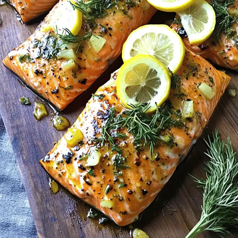 Für dieses Rezept benötigst du einige wichtige Zutaten: - 4 Lachsfilets (jeweils 170 g) - 60 ml frischer Zitronensaft - 30 ml Olivenöl - 3 Knoblauchzehen, fein gehackt - 1 Teelöffel frischer Rosmarin, gehackt - 1 Teelöffel frischer Thymian, gehackt - 1 Teelöffel frischer Dill, gehackt - Salz und Pfeffer nach Geschmack - Zitronenscheiben, zur Garnitur - Frische Kräuter, zur Garnitur Diese Zutaten ergeben einen saftigen und aromatischen Lachs. Der Lachs ist reich an Omega-3-Fettsäuren. Zitronensaft bringt Frische und hebt die Aromen hervor. Olivenöl sorgt für eine schöne Textur und Geschmack. Frische Kräuter sind das Herzstück dieses Gerichts. Sie geben dem Lachs lebendige Aromen. Rosmarin hat einen leicht erdigen Geschmack, der gut zum Lachs passt. Thymian bringt eine subtile Süße. Dill hat einen frischen, fast süßlichen Geschmack, der perfekt mit dem Fisch harmoniert. Diese Kräuter machen das Gericht nicht nur schmackhaft, sondern auch gesund. Du kannst dieses Rezept leicht anpassen. Probiere andere Fische wie Forelle oder Makrele. Statt frischen Kräutern kannst du auch getrocknete verwenden, wenn du nichts Frisches hast. Füge ein wenig Honig für eine süße Note hinzu oder ersetze den Zitronensaft durch Limettensaft. Diese kleinen Änderungen machen das Rezept spannend und neu. Wenn du mehr Ideen brauchst, sieh dir die Vollständige Rezeptanleitung an. Um eine leckere Marinade zu machen, vermische zuerst die Zutaten. Nimm eine kleine Schüssel und füge 60 ml Zitronensaft und 30 ml Olivenöl hinzu. Dann kommen 3 fein gehackte Knoblauchzehen dazu. Jetzt ist es Zeit für die frischen Kräuter: 1 Teelöffel Rosmarin, Thymian und Dill. Rühre alles gut zusammen und füge Salz und Pfeffer nach Geschmack hinzu. Diese Marinade bringt viel Geschmack in den Lachs. Lege die 4 Lachsfilets in eine flache Schüssel. Gieße die Marinade gleichmäßig über den Lachs. Stelle sicher, dass jedes Stück gut bedeckt ist. Decke die Schüssel ab und stelle sie für mindestens 30 Minuten in den Kühlschrank. Das gibt dem Lachs Zeit, die Aromen aufzunehmen. So wird der Lachs besonders saftig und aromatisch. Heize den Grill auf mittlere bis hohe Hitze vor. Damit der Lachs nicht festklebt, pinsle die Grillroste leicht mit Öl ein. Nimm den Lachs aus der Marinade und lasse die überschüssige Flüssigkeit abtropfen. Entsorge die Marinade. Lege die Lachsfilets auf den Grill. Grill den Lachs etwa 4-5 Minuten auf jeder Seite. Der Lachs ist fertig, wenn er sich leicht mit einer Gabel auseinanderziehen lässt. Lass ihn nach dem Grillen eine Minute ruhen. Garniere den Lachs mit frischen Zitronenscheiben und Kräutern, um ihn hübsch zu machen. Für die vollständige Anleitung und mehr Details, schau dir das [Full Recipe] an. Die richtige Temperatur ist wichtig für leckeren Lachs. Heize deinen Grill auf mittlere bis hohe Hitze vor, etwa 200 bis 230 Grad Celsius. Diese Temperatur sorgt dafür, dass der Lachs schön zart bleibt. Zu niedrige Hitze macht den Lachs trocken. Zu hohe Hitze kann ihn verbrennen. Ein gut gegrillter Lachs hat eine goldene Kruste und bleibt saftig im Inneren. Das Wenden des Lachses kann knifflig sein. Warte, bis die Unterseite gut angebraten ist. Wenn du ihn zu früh wendest, kann er zerfallen. Verwende eine große, flache Spachtel, um den Lachs vorsichtig zu drehen. Schiebe die Spachtel unter den Lachs und hebe ihn sanft an. So bleibt er ganz und sieht toll aus. Ein häufiger Fehler ist, den Lachs zu lange zu grillen. Das macht ihn trocken. Überprüfe den Lachs nach etwa 4-5 Minuten auf jeder Seite. Ein weiterer Fehler ist, die Marinade nicht richtig zu nutzen. Gieße die Marinade nach dem Marinieren weg, um den Lachs nicht zu überfluten. Achte auch darauf, den Grillrost leicht einzuölen, damit der Lachs nicht kleben bleibt. Wenn du diese Tipps befolgst, wird dein Zitronenkräuter gegrillter Lachs perfekt gelingen. Für das vollständige Rezept schau dir die [Full Recipe] an. {{image_4}} Willst du eine süßere Note? Probiere die Honigglasur. Sie harmoniert gut mit dem Lachs. Mische dazu einfach 30 ml Honig in die Marinade. Diese Mischung bringt das Beste aus dem Lachs heraus. Der Honig karamellisiert beim Grillen leicht und sorgt für eine knusprige Oberfläche. Achte darauf, den Lachs nicht zu lange zu grillen, da die Glasur schnell verbrennen kann. Wenn du nach einer veganen Option suchst, kannst du Tofu oder Auberginen verwenden. Mariniere den Tofu in der gleichen Mischung wie den Lachs. Für Auberginen schneide sie in dicke Scheiben. Grillen sie dann für 5-7 Minuten pro Seite. Diese Alternativen sind köstlich und bieten einen ähnlichen Geschmack. Sie sind perfekt für alle, die eine pflanzliche Ernährung wünschen. Die richtigen Beilagen machen das Essen komplett. Ich empfehle frischen Salat mit Zitrus-Vinaigrette. Auch Quinoa oder Reis passen gut. Gemüse wie Spargel oder grüne Bohnen sind ebenfalls eine gute Wahl. Sie bringen Farbe und Nährstoffe auf den Teller. Experimentiere mit verschiedenen Kombinationen, um dein perfektes Gericht zu finden. Für mehr Ideen, schau dir die [Full Recipe] an und entdecke neue Möglichkeiten. Wenn du etwas von deinem Zitronenkräuter Gegrillten Lachs übrig hast, bewahre ihn gut auf. Lege die Reste in einen luftdichten Behälter. So bleibt der Lachs frisch. Du kannst auch Alufolie verwenden, um ihn einzuwickeln. Stelle sicher, dass die Reste schnell in den Kühlschrank kommen. So bleiben Geschmack und Textur erhalten. Zum Aufwärmen ist es wichtig, den Lachs sanft zu behandeln. Erwärme ihn bei niedriger Temperatur im Ofen. Lege den Lachs auf ein Backblech und decke ihn mit Alufolie ab. So trocknet er nicht aus. Erwärme ihn für etwa 10-15 Minuten bei 150 Grad Celsius. Du kannst ihn auch in der Mikrowelle aufwärmen, aber achte darauf, dass er nicht zu trocken wird. Stelle die Mikrowelle auf niedrige Stufe ein und erwärme ihn in kurzen Intervallen. Im Kühlschrank hält sich der gegrillte Lachs etwa 2-3 Tage. Achte darauf, ihn in einem gut verschlossenen Behälter zu lagern. Wenn du ihn länger aufbewahren möchtest, friere ihn ein. Im Gefrierschrank bleibt er bis zu 3 Monate frisch. Stelle sicher, dass du ihn in einem Gefrierbeutel oder einem luftdichten Behälter aufbewahrst. So bleibt der Geschmack erhalten, und du kannst ihn später genießen. Der Lachs sollte mindestens 30 Minuten in der Marinade ruhen. So ziehen die Aromen richtig ein. Wenn du mehr Zeit hast, kannst du ihn sogar bis zu zwei Stunden marinieren. Das macht den Lachs noch geschmackvoller und zarter. Achte darauf, ihn im Kühlschrank zu lassen, damit er frisch bleibt. Ja, du kannst gefrorenen Lachs verwenden. Achte darauf, ihn vorher gründlich aufzutauen. Am besten lässt du ihn über Nacht im Kühlschrank. So bleibt die Textur gut. Nach dem Auftauen kannst du ihn genauso marinieren wie frischen Lachs. Es ist eine einfache Lösung, wenn du keinen frischen Lachs zur Hand hast. Zu diesem köstlichen Lachs passen viele Beilagen. Hier sind einige Vorschläge: - Gegrilltes Gemüse, wie Zucchini und Paprika - Ein frischer Salat mit Rucola und Kirschtomaten - Reis oder Quinoa für eine sättigende Option - Kartoffeln, ob gebacken oder püriert, sind auch lecker Diese Beilagen ergänzen den Lachs perfekt und machen das Essen noch besser. Du kannst auch kreativ sein und deine Lieblingsbeilagen ausprobieren. Dieser Artikel gibt dir alle Infos für perfekten Zitronenkräuter Gegrillten Lachs. Du hast die Hauptzutaten, die Marinade und die Grillanleitung kennengelernt. Tipps helfen dir, Fehler zu vermeiden und perfekten Lachs zu grillen. Variationen erweitern deine Optionen, selbst für Veganer. Denke auch an Lagerung und Resteverwertung, um alles optimal zu nutzen. Ich hoffe, du probierst diese Rezepte aus und genießt die Vielfalt. Der gegrillte Lachs wird dich und deine Gäste begeistern. Happy grilling!
