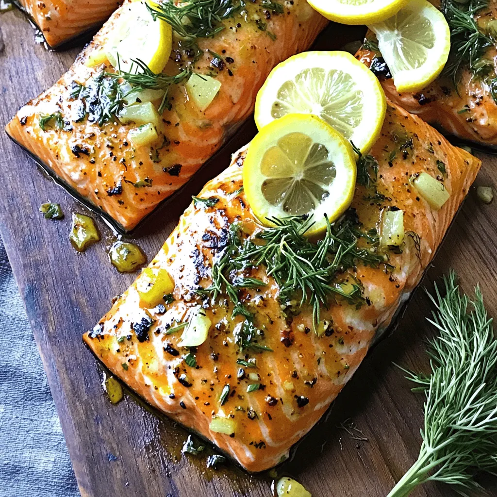 Für dieses Rezept benötigst du einige wichtige Zutaten: - 4 Lachsfilets (jeweils 170 g) - 60 ml frischer Zitronensaft - 30 ml Olivenöl - 3 Knoblauchzehen, fein gehackt - 1 Teelöffel frischer Rosmarin, gehackt - 1 Teelöffel frischer Thymian, gehackt - 1 Teelöffel frischer Dill, gehackt - Salz und Pfeffer nach Geschmack - Zitronenscheiben, zur Garnitur - Frische Kräuter, zur Garnitur Diese Zutaten ergeben einen saftigen und aromatischen Lachs. Der Lachs ist reich an Omega-3-Fettsäuren. Zitronensaft bringt Frische und hebt die Aromen hervor. Olivenöl sorgt für eine schöne Textur und Geschmack. Frische Kräuter sind das Herzstück dieses Gerichts. Sie geben dem Lachs lebendige Aromen. Rosmarin hat einen leicht erdigen Geschmack, der gut zum Lachs passt. Thymian bringt eine subtile Süße. Dill hat einen frischen, fast süßlichen Geschmack, der perfekt mit dem Fisch harmoniert. Diese Kräuter machen das Gericht nicht nur schmackhaft, sondern auch gesund. Du kannst dieses Rezept leicht anpassen. Probiere andere Fische wie Forelle oder Makrele. Statt frischen Kräutern kannst du auch getrocknete verwenden, wenn du nichts Frisches hast. Füge ein wenig Honig für eine süße Note hinzu oder ersetze den Zitronensaft durch Limettensaft. Diese kleinen Änderungen machen das Rezept spannend und neu. Wenn du mehr Ideen brauchst, sieh dir die Vollständige Rezeptanleitung an. Um eine leckere Marinade zu machen, vermische zuerst die Zutaten. Nimm eine kleine Schüssel und füge 60 ml Zitronensaft und 30 ml Olivenöl hinzu. Dann kommen 3 fein gehackte Knoblauchzehen dazu. Jetzt ist es Zeit für die frischen Kräuter: 1 Teelöffel Rosmarin, Thymian und Dill. Rühre alles gut zusammen und füge Salz und Pfeffer nach Geschmack hinzu. Diese Marinade bringt viel Geschmack in den Lachs. Lege die 4 Lachsfilets in eine flache Schüssel. Gieße die Marinade gleichmäßig über den Lachs. Stelle sicher, dass jedes Stück gut bedeckt ist. Decke die Schüssel ab und stelle sie für mindestens 30 Minuten in den Kühlschrank. Das gibt dem Lachs Zeit, die Aromen aufzunehmen. So wird der Lachs besonders saftig und aromatisch. Heize den Grill auf mittlere bis hohe Hitze vor. Damit der Lachs nicht festklebt, pinsle die Grillroste leicht mit Öl ein. Nimm den Lachs aus der Marinade und lasse die überschüssige Flüssigkeit abtropfen. Entsorge die Marinade. Lege die Lachsfilets auf den Grill. Grill den Lachs etwa 4-5 Minuten auf jeder Seite. Der Lachs ist fertig, wenn er sich leicht mit einer Gabel auseinanderziehen lässt. Lass ihn nach dem Grillen eine Minute ruhen. Garniere den Lachs mit frischen Zitronenscheiben und Kräutern, um ihn hübsch zu machen. Für die vollständige Anleitung und mehr Details, schau dir das [Full Recipe] an. Die richtige Temperatur ist wichtig für leckeren Lachs. Heize deinen Grill auf mittlere bis hohe Hitze vor, etwa 200 bis 230 Grad Celsius. Diese Temperatur sorgt dafür, dass der Lachs schön zart bleibt. Zu niedrige Hitze macht den Lachs trocken. Zu hohe Hitze kann ihn verbrennen. Ein gut gegrillter Lachs hat eine goldene Kruste und bleibt saftig im Inneren. Das Wenden des Lachses kann knifflig sein. Warte, bis die Unterseite gut angebraten ist. Wenn du ihn zu früh wendest, kann er zerfallen. Verwende eine große, flache Spachtel, um den Lachs vorsichtig zu drehen. Schiebe die Spachtel unter den Lachs und hebe ihn sanft an. So bleibt er ganz und sieht toll aus. Ein häufiger Fehler ist, den Lachs zu lange zu grillen. Das macht ihn trocken. Überprüfe den Lachs nach etwa 4-5 Minuten auf jeder Seite. Ein weiterer Fehler ist, die Marinade nicht richtig zu nutzen. Gieße die Marinade nach dem Marinieren weg, um den Lachs nicht zu überfluten. Achte auch darauf, den Grillrost leicht einzuölen, damit der Lachs nicht kleben bleibt. Wenn du diese Tipps befolgst, wird dein Zitronenkräuter gegrillter Lachs perfekt gelingen. Für das vollständige Rezept schau dir die [Full Recipe] an. {{image_4}} Willst du eine süßere Note? Probiere die Honigglasur. Sie harmoniert gut mit dem Lachs. Mische dazu einfach 30 ml Honig in die Marinade. Diese Mischung bringt das Beste aus dem Lachs heraus. Der Honig karamellisiert beim Grillen leicht und sorgt für eine knusprige Oberfläche. Achte darauf, den Lachs nicht zu lange zu grillen, da die Glasur schnell verbrennen kann. Wenn du nach einer veganen Option suchst, kannst du Tofu oder Auberginen verwenden. Mariniere den Tofu in der gleichen Mischung wie den Lachs. Für Auberginen schneide sie in dicke Scheiben. Grillen sie dann für 5-7 Minuten pro Seite. Diese Alternativen sind köstlich und bieten einen ähnlichen Geschmack. Sie sind perfekt für alle, die eine pflanzliche Ernährung wünschen. Die richtigen Beilagen machen das Essen komplett. Ich empfehle frischen Salat mit Zitrus-Vinaigrette. Auch Quinoa oder Reis passen gut. Gemüse wie Spargel oder grüne Bohnen sind ebenfalls eine gute Wahl. Sie bringen Farbe und Nährstoffe auf den Teller. Experimentiere mit verschiedenen Kombinationen, um dein perfektes Gericht zu finden. Für mehr Ideen, schau dir die [Full Recipe] an und entdecke neue Möglichkeiten. Wenn du etwas von deinem Zitronenkräuter Gegrillten Lachs übrig hast, bewahre ihn gut auf. Lege die Reste in einen luftdichten Behälter. So bleibt der Lachs frisch. Du kannst auch Alufolie verwenden, um ihn einzuwickeln. Stelle sicher, dass die Reste schnell in den Kühlschrank kommen. So bleiben Geschmack und Textur erhalten. Zum Aufwärmen ist es wichtig, den Lachs sanft zu behandeln. Erwärme ihn bei niedriger Temperatur im Ofen. Lege den Lachs auf ein Backblech und decke ihn mit Alufolie ab. So trocknet er nicht aus. Erwärme ihn für etwa 10-15 Minuten bei 150 Grad Celsius. Du kannst ihn auch in der Mikrowelle aufwärmen, aber achte darauf, dass er nicht zu trocken wird. Stelle die Mikrowelle auf niedrige Stufe ein und erwärme ihn in kurzen Intervallen. Im Kühlschrank hält sich der gegrillte Lachs etwa 2-3 Tage. Achte darauf, ihn in einem gut verschlossenen Behälter zu lagern. Wenn du ihn länger aufbewahren möchtest, friere ihn ein. Im Gefrierschrank bleibt er bis zu 3 Monate frisch. Stelle sicher, dass du ihn in einem Gefrierbeutel oder einem luftdichten Behälter aufbewahrst. So bleibt der Geschmack erhalten, und du kannst ihn später genießen. Der Lachs sollte mindestens 30 Minuten in der Marinade ruhen. So ziehen die Aromen richtig ein. Wenn du mehr Zeit hast, kannst du ihn sogar bis zu zwei Stunden marinieren. Das macht den Lachs noch geschmackvoller und zarter. Achte darauf, ihn im Kühlschrank zu lassen, damit er frisch bleibt. Ja, du kannst gefrorenen Lachs verwenden. Achte darauf, ihn vorher gründlich aufzutauen. Am besten lässt du ihn über Nacht im Kühlschrank. So bleibt die Textur gut. Nach dem Auftauen kannst du ihn genauso marinieren wie frischen Lachs. Es ist eine einfache Lösung, wenn du keinen frischen Lachs zur Hand hast. Zu diesem köstlichen Lachs passen viele Beilagen. Hier sind einige Vorschläge: - Gegrilltes Gemüse, wie Zucchini und Paprika - Ein frischer Salat mit Rucola und Kirschtomaten - Reis oder Quinoa für eine sättigende Option - Kartoffeln, ob gebacken oder püriert, sind auch lecker Diese Beilagen ergänzen den Lachs perfekt und machen das Essen noch besser. Du kannst auch kreativ sein und deine Lieblingsbeilagen ausprobieren. Dieser Artikel gibt dir alle Infos für perfekten Zitronenkräuter Gegrillten Lachs. Du hast die Hauptzutaten, die Marinade und die Grillanleitung kennengelernt. Tipps helfen dir, Fehler zu vermeiden und perfekten Lachs zu grillen. Variationen erweitern deine Optionen, selbst für Veganer. Denke auch an Lagerung und Resteverwertung, um alles optimal zu nutzen. Ich hoffe, du probierst diese Rezepte aus und genießt die Vielfalt. Der gegrillte Lachs wird dich und deine Gäste begeistern. Happy grilling!