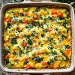 Für deinen herzhafter Frühstücksauflauf brauchst du einige Hauptzutaten. Dabei handelt es sich um: - 8 große Eier - 2 Tassen Milch - 1 Tasse gewürfelte Paprika (in verschiedenen Farben) - 1 Tasse gehackter Spinat - 1 Tasse gewürfelte (vorgekochte) Kartoffeln - 1 Tasse geriebener Käse (Cheddar oder nach Wahl) - 1 Esslöffel Olivenöl Diese Zutaten bilden die Basis. Sie sorgen für einen vollmundigen Geschmack und eine schöne Textur. Um deinem Auflauf mehr Tiefe zu geben, füge Gewürze und Kräuter hinzu. Du kannst verwenden: - 1 Teelöffel Knoblauchpulver - 1 Teelöffel Zwiebelpulver - Salz und Pfeffer nach Geschmack - Optional: frische Kräuter (Petersilie oder Schnittlauch) zur Garnitur Diese Gewürze sind einfach, aber sie machen einen großen Unterschied. Sie bringen die Aromen der anderen Zutaten hervor. Wenn du frische Zutaten auswählst, achte auf einige Dinge. Die Paprika sollten knackig und bunt sein. Der Spinat sollte grün und frisch aussehen. Die Kartoffeln sollten fest sein, ohne dunkle Flecken. Wähle Bio-Produkte, wenn möglich. Sie sind oft schmackhafter und gesünder. Achte auch darauf, die Eier frisch zu kaufen. Frische Eier haben einen klaren, festen Dotter und ein dickes Eiweiß. Diese Tipps helfen dir, die besten Zutaten für deinen Auflauf zu wählen. Ein guter Auflauf beginnt mit frischen, hochwertigen Zutaten. Du kannst das gesamte Rezept [Full Recipe] für eine detaillierte Anleitung nutzen. Zuerst heize deinen Ofen auf 190°C vor. Fette eine große Auflaufform mit Olivenöl ein. Nimm eine große Schüssel und schlage die Eier auf. Füge die Milch hinzu und rühre alles gut. Die Mischung sollte schaumig sein. Jetzt kommen die Gewürze dazu: Knoblauchpulver, Zwiebelpulver, Salz und Pfeffer. Rühre die Gewürze ein, bis alles gut vermischt ist. Beginne mit den gewürfelten Kartoffeln. Lege sie gleichmäßig auf den Boden der Auflaufform. Danach streue die gewürfelten Paprika und den gehackten Spinat über die Kartoffeln. Gieße die Eier-Milch-Mischung gleichmäßig über das Gemüse. Achte darauf, dass alles gut bedeckt ist. Zum Schluss streue den geriebenen Käse oben auf die Mischung. Schiebe die Auflaufform in den vorgeheizten Ofen. Backe den Auflauf 30 bis 35 Minuten. Die Mitte sollte fest sein und die Oberseite goldbraun. Wenn du die perfekte Farbe erreichst, nimm den Auflauf heraus. Lass ihn 5 Minuten ruhen, bevor du ihn schneidest. Garniere ihn nach Wunsch mit frischen Kräutern. Jetzt kannst du die leckeren Stücke servieren! Um deinen Auflauf besonders lecker zu machen, achte auf die Eier. Verwende frische, große Eier. Mische die Eier gut mit der Milch. So wird der Auflauf schön fluffig. Probiere auch, die Mischung nicht zu übermixen. Das gibt mehr Struktur. Wenn du wenig Zeit hast, nutze vorgekochte Kartoffeln. Das spart viel Aufwand. Du kannst auch das Gemüse im Voraus schneiden. Lagere die geschnittenen Zutaten in einem Behälter im Kühlschrank. So hast du alles bereit, wenn du kochen möchtest. Gib deinem Auflauf den letzten Schliff mit frischen Kräutern. Petersilie oder Schnittlauch passen perfekt. Für etwas mehr Farbe kannst du auch Chilipulver oder Paprika verwenden. Diese kleinen Extras machen deinen Auflauf noch appetitlicher und schöner. Für die vollständige Anleitung und das Rezept, schaue dir bitte das Full Recipe an. {{image_4}} Wenn du auf Fleisch verzichten möchtest, gibt es viele tolle Wege, deinen Auflauf zu gestalten. Du kannst einfach die gewürfelte Paprika mit anderen Gemüsesorten ersetzen. Zucchini, Champignons oder Brokkoli sind hervorragende Optionen. Diese Gemüsesorten bringen tollen Geschmack und Farbe. Außerdem kannst du mehr Spinat hinzufügen oder sogar einen Mix aus verschiedenen grünen Blättern verwenden. Diese Variationen machen dein Gericht bunt und gesund. Für Menschen mit Ei-Allergien oder Veganer gibt es großartige Alternativen. Du kannst eine Mischung aus Seidentofu und Pflanzenmilch verwenden. Diese Mischung ersetzt die Eier gut. Füge etwas Kurkuma für die Farbe hinzu. Auch Kichererbsenmehl ist ein guter Ei-Ersatz. Mische es mit Wasser, um eine dicke Paste zu machen. Diese Paste gibt deinem Auflauf die nötige Konsistenz. Käse kann den Geschmack deines Auflaufs stark verändern. Neben Cheddar kannst du auch Mozzarella oder Feta verwenden. Mozzarella gibt eine tolle, schmelzige Textur. Feta bringt einen salzigen Kick. Parmesan ist auch eine gute Wahl, wenn du eine nussige Note möchtest. Du kannst auch mit verschiedenen Käsemischungen experimentieren. So findet jeder seinen Favoriten. Um Reste des herzhaften Frühstücksauflaufs richtig zu lagern, lassen Sie ihn zuerst abkühlen. Schneiden Sie ihn in Portionen und legen Sie diese in luftdichte Behälter. So bleiben die Aromen frisch. Achten Sie darauf, die Behälter gut zu schließen. Stellen Sie sie dann in den Kühlschrank. So können Sie die Reste bis zu fünf Tage genießen. Um den Auflauf aufzuwärmen, nehmen Sie ein Stück heraus und legen Sie es auf einen Teller. Sie können ihn in der Mikrowelle oder im Ofen warm machen. In der Mikrowelle dauert es etwa zwei bis drei Minuten. Im Ofen bei 180°C braucht er etwa 10-15 Minuten. Decken Sie ihn mit Folie ab, damit er nicht austrocknet. Im Kühlschrank bleibt der Auflauf fünf Tage frisch. Wenn Sie ihn länger aufbewahren möchten, können Sie ihn einfrieren. Legen Sie die Portionen in gefriergeeignete Behälter oder Beutel. So hält er bis zu drei Monate. Zum Auftauen stellen Sie ihn einfach über Nacht in den Kühlschrank. Erwärmen Sie ihn dann wie oben beschrieben. So bleibt der Geschmack erhalten. Die Zubereitung eines Frühstücksauflaufs dauert etwa 15 Minuten. Das Backen benötigt dann 30 bis 35 Minuten. Insgesamt sind es also etwa 50 Minuten von Anfang bis Ende. Ja, du kannst den Auflauf im Voraus zubereiten. Bereite ihn einfach einen Tag vorher vor. Decke die Auflaufform ab und stelle sie in den Kühlschrank. Am Morgen kannst du ihn direkt in den Ofen schieben. Du kannst frisches Obst als Beilage anbieten. Ein einfacher Salat passt auch gut dazu. Für einen herzhaften Touch bieten sich Würstchen oder Speck an. Egal, was du wählst, es wird lecker! Ein herzhaftes Frühstücksauflauf ist einfach zuzubereiten und trifft jeden Geschmack. Wir haben viele Zutaten und Schritt-für-Schritt-Anleitungen durchlebt. Frische Zutaten und die richtigen Gewürze bringen den besonderen Geschmack. Tipps und Tricks helfen dir, alles perfekt zu machen und schneller zu arbeiten. Du kannst verschiedene Variationen ausprobieren, um deinen Bedürfnissen gerecht zu werden. Denke an die richtige Lagerung, damit Reste lange frisch bleiben. Jetzt bist du bereit, deinen eigenen Auflauf zu kreieren!