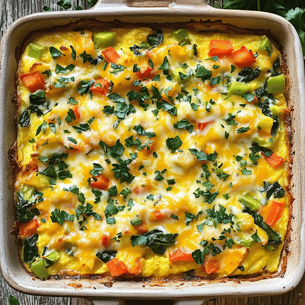 Für deinen herzhafter Frühstücksauflauf brauchst du einige Hauptzutaten. Dabei handelt es sich um: - 8 große Eier - 2 Tassen Milch - 1 Tasse gewürfelte Paprika (in verschiedenen Farben) - 1 Tasse gehackter Spinat - 1 Tasse gewürfelte (vorgekochte) Kartoffeln - 1 Tasse geriebener Käse (Cheddar oder nach Wahl) - 1 Esslöffel Olivenöl Diese Zutaten bilden die Basis. Sie sorgen für einen vollmundigen Geschmack und eine schöne Textur. Um deinem Auflauf mehr Tiefe zu geben, füge Gewürze und Kräuter hinzu. Du kannst verwenden: - 1 Teelöffel Knoblauchpulver - 1 Teelöffel Zwiebelpulver - Salz und Pfeffer nach Geschmack - Optional: frische Kräuter (Petersilie oder Schnittlauch) zur Garnitur Diese Gewürze sind einfach, aber sie machen einen großen Unterschied. Sie bringen die Aromen der anderen Zutaten hervor. Wenn du frische Zutaten auswählst, achte auf einige Dinge. Die Paprika sollten knackig und bunt sein. Der Spinat sollte grün und frisch aussehen. Die Kartoffeln sollten fest sein, ohne dunkle Flecken. Wähle Bio-Produkte, wenn möglich. Sie sind oft schmackhafter und gesünder. Achte auch darauf, die Eier frisch zu kaufen. Frische Eier haben einen klaren, festen Dotter und ein dickes Eiweiß. Diese Tipps helfen dir, die besten Zutaten für deinen Auflauf zu wählen. Ein guter Auflauf beginnt mit frischen, hochwertigen Zutaten. Du kannst das gesamte Rezept [Full Recipe] für eine detaillierte Anleitung nutzen. Zuerst heize deinen Ofen auf 190°C vor. Fette eine große Auflaufform mit Olivenöl ein. Nimm eine große Schüssel und schlage die Eier auf. Füge die Milch hinzu und rühre alles gut. Die Mischung sollte schaumig sein. Jetzt kommen die Gewürze dazu: Knoblauchpulver, Zwiebelpulver, Salz und Pfeffer. Rühre die Gewürze ein, bis alles gut vermischt ist. Beginne mit den gewürfelten Kartoffeln. Lege sie gleichmäßig auf den Boden der Auflaufform. Danach streue die gewürfelten Paprika und den gehackten Spinat über die Kartoffeln. Gieße die Eier-Milch-Mischung gleichmäßig über das Gemüse. Achte darauf, dass alles gut bedeckt ist. Zum Schluss streue den geriebenen Käse oben auf die Mischung. Schiebe die Auflaufform in den vorgeheizten Ofen. Backe den Auflauf 30 bis 35 Minuten. Die Mitte sollte fest sein und die Oberseite goldbraun. Wenn du die perfekte Farbe erreichst, nimm den Auflauf heraus. Lass ihn 5 Minuten ruhen, bevor du ihn schneidest. Garniere ihn nach Wunsch mit frischen Kräutern. Jetzt kannst du die leckeren Stücke servieren! Um deinen Auflauf besonders lecker zu machen, achte auf die Eier. Verwende frische, große Eier. Mische die Eier gut mit der Milch. So wird der Auflauf schön fluffig. Probiere auch, die Mischung nicht zu übermixen. Das gibt mehr Struktur. Wenn du wenig Zeit hast, nutze vorgekochte Kartoffeln. Das spart viel Aufwand. Du kannst auch das Gemüse im Voraus schneiden. Lagere die geschnittenen Zutaten in einem Behälter im Kühlschrank. So hast du alles bereit, wenn du kochen möchtest. Gib deinem Auflauf den letzten Schliff mit frischen Kräutern. Petersilie oder Schnittlauch passen perfekt. Für etwas mehr Farbe kannst du auch Chilipulver oder Paprika verwenden. Diese kleinen Extras machen deinen Auflauf noch appetitlicher und schöner. Für die vollständige Anleitung und das Rezept, schaue dir bitte das Full Recipe an. {{image_4}} Wenn du auf Fleisch verzichten möchtest, gibt es viele tolle Wege, deinen Auflauf zu gestalten. Du kannst einfach die gewürfelte Paprika mit anderen Gemüsesorten ersetzen. Zucchini, Champignons oder Brokkoli sind hervorragende Optionen. Diese Gemüsesorten bringen tollen Geschmack und Farbe. Außerdem kannst du mehr Spinat hinzufügen oder sogar einen Mix aus verschiedenen grünen Blättern verwenden. Diese Variationen machen dein Gericht bunt und gesund. Für Menschen mit Ei-Allergien oder Veganer gibt es großartige Alternativen. Du kannst eine Mischung aus Seidentofu und Pflanzenmilch verwenden. Diese Mischung ersetzt die Eier gut. Füge etwas Kurkuma für die Farbe hinzu. Auch Kichererbsenmehl ist ein guter Ei-Ersatz. Mische es mit Wasser, um eine dicke Paste zu machen. Diese Paste gibt deinem Auflauf die nötige Konsistenz. Käse kann den Geschmack deines Auflaufs stark verändern. Neben Cheddar kannst du auch Mozzarella oder Feta verwenden. Mozzarella gibt eine tolle, schmelzige Textur. Feta bringt einen salzigen Kick. Parmesan ist auch eine gute Wahl, wenn du eine nussige Note möchtest. Du kannst auch mit verschiedenen Käsemischungen experimentieren. So findet jeder seinen Favoriten. Um Reste des herzhaften Frühstücksauflaufs richtig zu lagern, lassen Sie ihn zuerst abkühlen. Schneiden Sie ihn in Portionen und legen Sie diese in luftdichte Behälter. So bleiben die Aromen frisch. Achten Sie darauf, die Behälter gut zu schließen. Stellen Sie sie dann in den Kühlschrank. So können Sie die Reste bis zu fünf Tage genießen. Um den Auflauf aufzuwärmen, nehmen Sie ein Stück heraus und legen Sie es auf einen Teller. Sie können ihn in der Mikrowelle oder im Ofen warm machen. In der Mikrowelle dauert es etwa zwei bis drei Minuten. Im Ofen bei 180°C braucht er etwa 10-15 Minuten. Decken Sie ihn mit Folie ab, damit er nicht austrocknet. Im Kühlschrank bleibt der Auflauf fünf Tage frisch. Wenn Sie ihn länger aufbewahren möchten, können Sie ihn einfrieren. Legen Sie die Portionen in gefriergeeignete Behälter oder Beutel. So hält er bis zu drei Monate. Zum Auftauen stellen Sie ihn einfach über Nacht in den Kühlschrank. Erwärmen Sie ihn dann wie oben beschrieben. So bleibt der Geschmack erhalten. Die Zubereitung eines Frühstücksauflaufs dauert etwa 15 Minuten. Das Backen benötigt dann 30 bis 35 Minuten. Insgesamt sind es also etwa 50 Minuten von Anfang bis Ende. Ja, du kannst den Auflauf im Voraus zubereiten. Bereite ihn einfach einen Tag vorher vor. Decke die Auflaufform ab und stelle sie in den Kühlschrank. Am Morgen kannst du ihn direkt in den Ofen schieben. Du kannst frisches Obst als Beilage anbieten. Ein einfacher Salat passt auch gut dazu. Für einen herzhaften Touch bieten sich Würstchen oder Speck an. Egal, was du wählst, es wird lecker! Ein herzhaftes Frühstücksauflauf ist einfach zuzubereiten und trifft jeden Geschmack. Wir haben viele Zutaten und Schritt-für-Schritt-Anleitungen durchlebt. Frische Zutaten und die richtigen Gewürze bringen den besonderen Geschmack. Tipps und Tricks helfen dir, alles perfekt zu machen und schneller zu arbeiten. Du kannst verschiedene Variationen ausprobieren, um deinen Bedürfnissen gerecht zu werden. Denke an die richtige Lagerung, damit Reste lange frisch bleiben. Jetzt bist du bereit, deinen eigenen Auflauf zu kreieren!