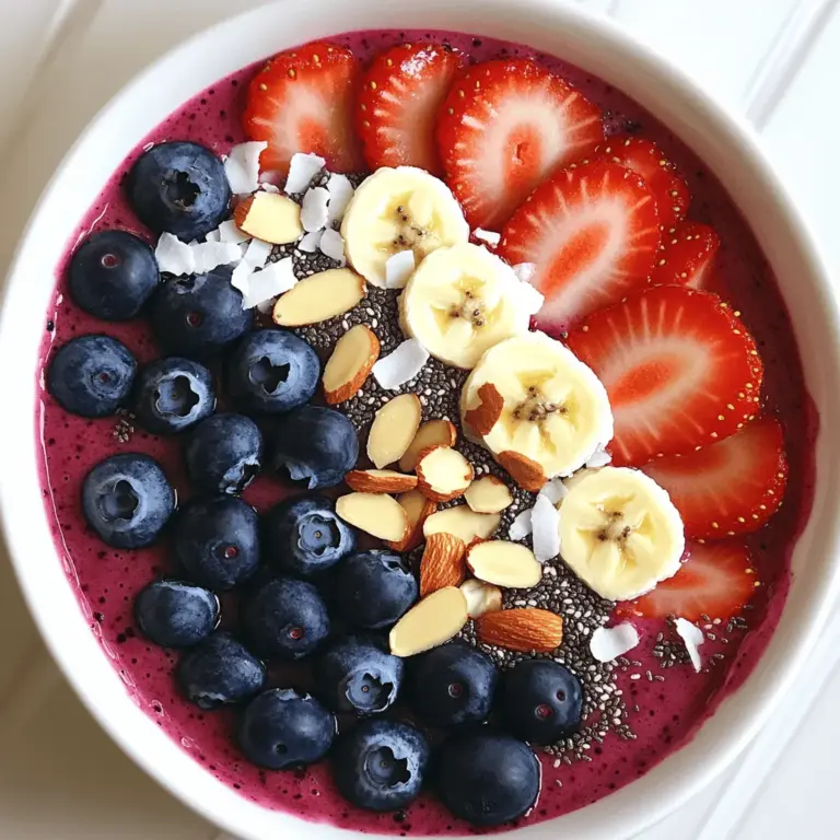 Für eine köstliche Berry Smoothie Bowl brauchst du einige einfache Zutaten. Hier sind die Hauptzutaten: - 1 Tasse gefrorene gemischte Beeren (Erdbeeren, Blaubeeren, Himbeeren) - 1 Banane, in Scheiben geschnitten - 1/2 Tasse griechischer Joghurt (oder pflanzliche Alternative) - 1/2 Tasse Mandelmilch (oder Milch nach Wahl) - 1 Esslöffel Honig oder Ahornsirup (optional) Diese Zutaten sind frisch und gesund. Sie geben der Bowl einen tollen Geschmack und eine schöne Farbe. Beeren sind wahre Kraftpakete! Sie sind voll mit Vitaminen und Antioxidantien. Diese Nährstoffe helfen deinem Körper, stark und gesund zu bleiben. - Erdbeeren: Sie sind reich an Vitamin C und gut für die Haut. - Blaubeeren: Sie verbessern die Gedächtnisleistung und fördern die Gesundheit des Herzens. - Himbeeren: Sie sind ballaststoffreich und helfen bei der Verdauung. Der Mix aus Beeren in deiner Smoothie Bowl sorgt nicht nur für einen fruchtigen Geschmack, sondern auch für viele gesundheitliche Vorteile. Toppings machen die Smoothie Bowl noch besser! Hier sind einige leckere Optionen: - Frische Beeren (Erdbeeren, Blaubeeren) - Banane in Scheiben - Gehackte Nüsse (Mandeln oder Walnüsse) - Kokosraspeln - Chiasamen Diese Toppings fügen zusätzliche Textur und Geschmack hinzu. Sie sind auch eine tolle Möglichkeit, die Bowl nach deinem Geschmack zu gestalten. Du kannst kreativ sein und ausprobieren! Zuerst wähle einen starken Mixer. Ein guter Mixer macht einen glatten Smoothie. Füge die gefrorenen Beeren, die Banane, den Joghurt und die Mandelmilch in den Mixer. Achte darauf, dass alles gut verteilt ist. Das macht das Mixen einfacher. Mix die Zutaten, bis die Mischung glatt ist. Du kannst mehr Mandelmilch hinzufügen, wenn die Mischung zu dick ist. Probiere die Mischung. Wenn du mehr Süße möchtest, füge Honig oder Ahornsirup hinzu. Mixe alles gut durch, damit sich die Süße gleichmäßig verteilt. Gieße die Smoothie-Mischung in eine Schüssel. Verwende einen Spatel, um sie gleichmäßig zu verteilen. Jetzt kommt der spaßige Teil: Toppings hinzufügen! Lege frische Beeren, Bananenscheiben, gehackte Nüsse, Kokosraspeln und Chiasamen künstlerisch auf die Mischung. So sieht die Schüssel nicht nur toll aus, sie schmeckt auch fantastisch! Serviere die Berry Smoothie Bowl sofort und genieße sie. Um die perfekte Konsistenz zu erreichen, beginnen Sie mit gefrorenen Beeren. Sie geben der Mischung Kälte und Dicke. Fügen Sie die Banane und den griechischen Joghurt hinzu. Mixen Sie die Zutaten gut, bis alles glatt ist. Wenn die Mischung zu dick ist, geben Sie mehr Mandelmilch dazu. Ein guter Trick ist, einen Schuss Wasser hinzuzufügen, falls nötig. So bleibt der Smoothie cremig und leicht. Süßungsmittel können den Geschmack Ihrer Smoothie Bowl stark beeinflussen. Ich bevorzuge Honig oder Ahornsirup. Diese natürlichen Süßstoffe passen gut zu Beeren. Beginnen Sie mit einem Esslöffel, und probieren Sie die Mischung. Fügen Sie mehr hinzu, wenn Sie es süßer mögen. Sie können auch Datteln oder Stevia verwenden, um die Zuckermenge zu reduzieren. Um die Beeren frisch zu halten, lagern Sie sie im Kühlschrank. Frische Beeren sollten trocken sein, um Schimmel zu vermeiden. Waschen Sie die Beeren erst kurz vor der Verwendung. Gefrorene Beeren sind eine gute Option für die Smoothie Bowl. Sie sind oft frischer als „alte“ frische Beeren. Wenn Sie frische Beeren verwenden, genießen Sie sie schnell, um den besten Geschmack zu bekommen. {{image_4}} Du kannst eine vegane Berry Smoothie Bowl ganz einfach machen. Ersetze den griechischen Joghurt durch einen pflanzlichen Joghurt. Mandel- oder Kokosjoghurt sind tolle Optionen. Diese Alternativen geben deinem Smoothie einen leckeren, cremigen Geschmack. Du kannst auch anstelle von Honig Agavendicksaft verwenden. So bleibt deine Bowl vegan und süß. Wenn du mehr Geschmack möchtest, füge weitere Früchte hinzu. Mango oder Ananas passen gut zu Beeren. Du kannst auch Spinat oder Grünkohl für einen zusätzlichen Nährstoffschub hinzufügen. Diese grünen Blätter machen die Bowl gesund und geben ihr eine schöne Farbe. Experimentiere mit verschiedenen Kombinationen, um deine Lieblingsmischung zu finden. Um deine Berry Smoothie Bowl noch nahrhafter zu machen, füge proteinreiche Zutaten hinzu. Nüsse, Samen oder Proteinpulver sind gute Optionen. Chiasamen sind nicht nur gesund, sondern sie geben auch einen tollen Crunch. Du kannst auch ein paar Esslöffel Erdnussbutter oder Mandelbutter hinzufügen. Diese machen deine Bowl sättigender und erhöhen den Proteingehalt. Um Ihre Berry Smoothie Bowl frisch zu halten, lagern Sie sie am besten im Kühlschrank. Decken Sie die Schüssel mit Frischhaltefolie oder einem Deckel ab. So bleibt der Geschmack erhalten und die Bowl sieht appetitlich aus. Genießen Sie die Smoothie Bowl innerhalb von 24 Stunden, um die beste Frische zu erleben. Wenn Sie Zutaten für die Berry Smoothie Bowl vorbereitet haben, lagern Sie diese getrennt. Das hilft, die Frische und den Geschmack zu bewahren. Legen Sie die gefrorenen Beeren in einen luftdichten Behälter. Bewahren Sie die Bananenscheiben in einem kleinen Behälter auf, um eine Braunfärbung zu vermeiden. Griechischer Joghurt kann gut im Kühlschrank bleiben, solange er gut verschlossen ist. Die gefrorenen Beeren bleiben bis zu sechs Monate haltbar. Bananenscheiben sind im Kühlschrank etwa zwei bis drei Tage frisch. Griechischer Joghurt kann bis zu zwei Wochen nach dem Öffnen verwendet werden. Es ist wichtig, die Haltbarkeitsdaten zu beachten und auf Anzeichen von Verderb zu achten. So genießen Sie immer die besten Zutaten in Ihrer Berry Smoothie Bowl. Eine Berry Smoothie Bowl hat etwa 300 bis 400 Kalorien. Die genauen Kalorien hängen von den verwendeten Zutaten ab. Zum Beispiel, wenn Sie mehr Toppings hinzufügen, steigt die Kalorienzahl. Wenn Sie die Menge an Joghurt oder Honig reduzieren, können Sie die Kalorien senken. Es ist wichtig, die Zutaten und Portionen zu beachten. Ja, Sie können frische Beeren verwenden! Frische Beeren geben Ihrer Smoothie Bowl eine andere Textur. Sie sind oft süßer und haben einen stärkeren Geschmack. Achten Sie darauf, die frischen Beeren gut zu waschen. Wenn Sie gefrorene Beeren nutzen, wird die Smoothie Bowl cremiger und kühler. Beides ist lecker, also probieren Sie es aus! Es gibt viele Alternativen zu griechischem Joghurt. Sie können pflanzliche Joghurts wie Mandel- oder Kokosjoghurt verwenden. Diese sind oft laktosefrei. Auch Quark oder Skyr sind gute Optionen. Sie geben etwas Protein und Cremigkeit. Wählen Sie, was Ihnen am besten schmeckt und zu Ihrer Diät passt. Eine Berry Smoothie Bowl ist einfach und lecker. Wir haben die Hauptzutaten und deren Vorteile betrachtet. Du weißt nun, wie du die Mischung Schritt für Schritt zubereitest. Tipps helfen dir, die perfekte Konsistenz zu erreichen. Viele Variationen lassen sich leicht anpassen, und das Lagern der Zutaten ist einfach. Halte deine Beeren frisch, um den besten Geschmack zu genießen. Mit diesen Informationen kannst du tolle Smoothie Bowls machen. Probiere es aus und teile deine Erfahrungen!
