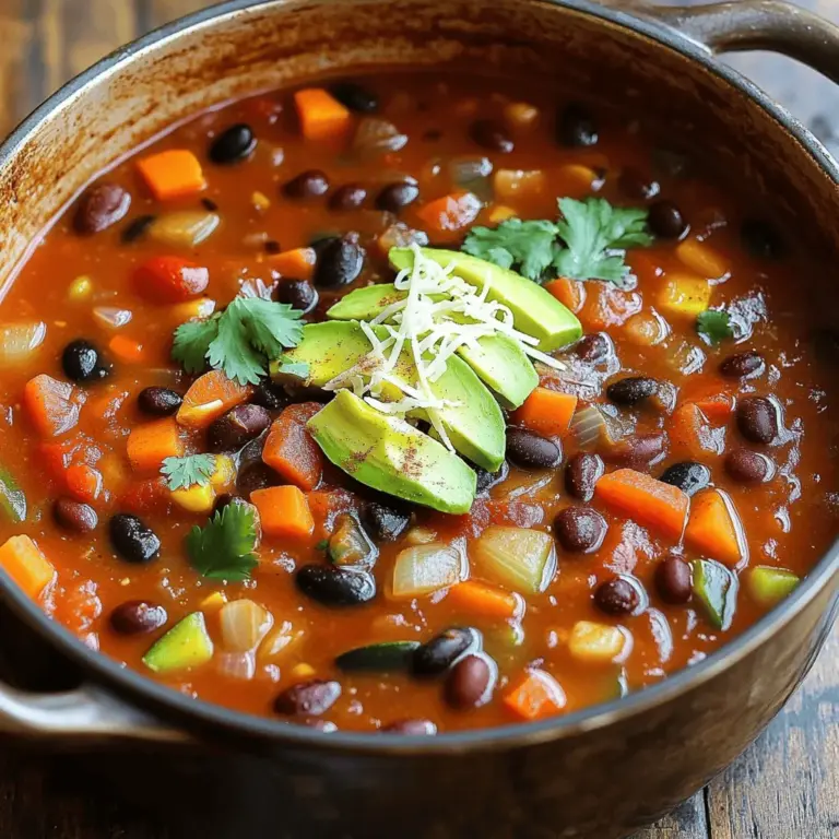 - 1 Dose (425 g) schwarze Bohnen, abgetropft und abgespült - 1 Dose (425 g) Kidneybohnen, abgetropft und abgespült - 1 Dose (425 g) gewürfelte Tomaten mit grünen Chilischoten Die Hauptzutaten sind die Basis für unseren Chili. Die schwarzen Bohnen bieten einen tollen Geschmack und viele Nährstoffe. Kidneybohnen sind Fleischersatz und machen den Chili sättigend. Die gewürfelten Tomaten bringen Frische und eine schöne Farbe. - 1 mittelgroße Zwiebel, gewürfelt - 2 Zehen Knoblauch, fein gehackt - 1 Paprika (nach Wahl), gewürfelt - 2 mittelgroße Karotten, gewürfelt - 1 Zucchini, gewürfelt - 1 Tasse Mais (frisch oder gefroren) Jetzt kommen die Gemüse. Zwiebeln und Knoblauch geben einen tollen Duft. Paprika sorgt für Süße und Farbe. Karotten fügen eine knackige Textur hinzu. Zucchini macht den Chili weich, und Mais bringt Süße. - 2 Esslöffel Chilipulver - 1 Esslöffel Kreuzkümmel - 1 Teelöffel geräucherter Paprika - Salz, Pfeffer und Olivenöl Die Gewürze bringen den Chili zum Leben. Chilipulver gibt Schärfe, während Kreuzkümmel einen warmen, erdigen Geschmack hinzufügt. Geräucherter Paprika sorgt für einen einzigartigen, rauchigen Geschmack. Olivenöl hilft, alles gut zu vermischen und sorgt für eine schöne Textur. Für die Zubereitung folgen Sie dem [Full Recipe]. Zuerst schneide die Zwiebeln, den Knoblauch und das Gemüse. Du brauchst: - 1 mittelgroße Zwiebel, gewürfelt - 2 Zehen Knoblauch, fein gehackt - 1 Paprika, gewürfelt - 2 mittelgroße Karotten, gewürfelt - 1 Zucchini, gewürfelt - 1 Tasse Mais (frisch oder gefroren) Stelle alle Zutaten bereit. So hast du alles griffbereit, wenn du mit dem Kochen beginnst. Jetzt erhitze das Olivenöl in einem großen Topf bei mittlerer Hitze. Füge die gewürfelte Zwiebel hinzu und brate sie etwa 5 Minuten lang, bis sie weich ist. Danach gib den gehackten Knoblauch dazu und brate ihn für eine weitere Minute. Füge dann das Gemüse hinzu. Sautiere die Paprika, Karotten und Zucchini für 5-7 Minuten. Das Gemüse sollte leicht weich sein. Jetzt ist es Zeit für die Gewürze. Streue das Chilipulver, Kreuzkümmel und den geräucherten Paprika über das Gemüse. Rühre alles gut um, damit die Gewürze sich gut verteilen. Gieße jetzt die gewürfelten Tomaten und die Bohnen in den Topf. Du brauchst: - 1 Dose (425 g) schwarze Bohnen, abgetropft und abgespült - 1 Dose (425 g) Kidneybohnen, abgetropft und abgespült - 1 Dose (425 g) gewürfelte Tomaten mit grünen Chilischoten - 1 Tasse Mais Mische alles gut durch und schmecke den Chili mit Salz und Pfeffer ab. Lasse den Chili sanft köcheln. Koche ihn 25-30 Minuten lang und rühre gelegentlich um. Dies hilft, die Aromen zu vermischen. Wenn der Chili gar ist, nimm ihn vom Herd und lasse ihn einige Minuten ruhen. Serviere den Chili heiß. Garniere ihn mit frisch gehacktem Koriander, Avocadoscheiben und geriebenem Käse, falls gewünscht. Du wirst sehen, wie lecker und gesund dieser vegetarische Chili ist. Für das vollständige Rezept schau dir den Full Recipe an! Um die perfekte Konsistenz für deinen vegetarischen Chili zu erreichen, achte auf die Flüssigkeitsmenge. Wenn du mehr Flüssigkeit willst, füge einfach etwas Gemüsebrühe oder Wasser hinzu. So wird dein Chili nicht zu dick. Wenn es zu flüssig ist, koche es einfach länger. Die Köchelzeit ist wichtig. Lasse den Chili mindestens 25 Minuten köcheln. So können sich die Aromen gut verbinden und die Textur wird angenehm. Frische Kräuter machen einen großen Unterschied. Ich empfehle, frischen Koriander hinzuzufügen. Er bringt Frische und einen tollen Geschmack. Probiere auch verschiedene Gewürzvariationen aus. Ein bisschen mehr Chilipulver kann den Chili schärfer machen. Wenn du experimentierfreudig bist, füge geräucherten Paprika oder einen Hauch Zimt hinzu. Diese kleinen Änderungen können viel bewirken. Für die besten Geschmackserlebnisse serviere deinen Chili mit Beilagen. Ein einfaches Stück Brot oder eine Portion Reis passen gut dazu. Du kannst auch verschiedene Toppings ausprobieren. Avocadoscheiben bringen Cremigkeit. Geriebener Käse sorgt für einen herzhaften Geschmack. Diese Kombination macht deinen Chili noch leckerer und sättigender. Für das vollständige Rezept schau dir die [Full Recipe] an. {{image_4}} Möchten Sie Ihrem Chili etwas Würze geben? Verwenden Sie Jalapeños oder Chili-Flocken. Diese Zutaten bringen Hitze und Geschmack in Ihr Gericht. Ich empfehle, frische Jalapeños zu nehmen. Schneiden Sie sie klein und fügen Sie sie in Schritt 4 hinzu. Für mehr Würze streuen Sie Chili-Flocken nach Geschmack ein. Dies sorgt für eine angenehme Schärfe, die perfekt zu den Bohnen und dem Gemüse passt. Ein Slow Cooker macht das Kochen einfach und bequem. Hier ist, wie Sie es machen: 1. Bereiten Sie alle Zutaten wie im Full Recipe vor. 2. Geben Sie das Olivenöl in den Slow Cooker. 3. Fügen Sie die Zwiebeln und den Knoblauch hinzu. 4. Legen Sie dann das gesamte Gemüse und die Bohnen hinein. 5. Streuen Sie die Gewürze darüber. 6. Mischen Sie alles gut durch. 7. Decken Sie den Slow Cooker ab und stellen Sie ihn auf low für 6-8 Stunden oder auf high für 3-4 Stunden. So erhalten Sie ein köstliches und aromatisches Gericht mit minimalem Aufwand. Der Instant Pot spart Zeit und liefert schnell leckeres Chili. Folgen Sie diesen Schritten: 1. Stellen Sie den Instant Pot auf „Sauté“ und erhitzen Sie das Olivenöl. 2. Fügen Sie die Zwiebeln und den Knoblauch hinzu und braten Sie sie an. 3. Geben Sie das Gemüse dazu und sautieren Sie es für einige Minuten. 4. Fügen Sie die Bohnen und die Gewürze hinzu. 5. Gießen Sie etwas Wasser oder Gemüsebrühe dazu, um Dampf zu erzeugen. 6. Schließen Sie den Deckel und stellen Sie den Instant Pot auf „Manual“ für 10 Minuten. 7. Lassen Sie den Druck natürlich ab, bevor Sie den Deckel öffnen. So haben Sie in kürzester Zeit einen herzhaften Chili. Um deinen vegetarischen Chili frisch zu halten, lagere ihn im Kühlschrank. Verwende einen luftdichten Behälter. So bleibt der Chili bis zu fünf Tage haltbar. Lasse den Chili vor dem Kühlen auf Raumtemperatur abkühlen. Das verhindert Kondensation im Behälter. Wenn du mehr Chili hast, kannst du ihn einfrieren. Fülle ihn in gefriergeeignete Behälter oder Beutel. Achte darauf, etwas Platz zu lassen, da sich Flüssigkeit beim Einfrieren ausdehnt. So bleibt der Chili bis zu drei Monate frisch. Beschrifte die Behälter mit dem Datum, damit du den Überblick behältst. Um deinen Chili wieder aufzuwärmen, verwende einen Topf oder die Mikrowelle. Bei mittlerer Hitze im Topf, rühre regelmäßig um. In der Mikrowelle, decke den Chili ab, um Spritzer zu vermeiden. Achte darauf, dass der Chili gut durchwärmt ist. Dies sorgt für den besten Geschmack. Verfeinere ihn eventuell mit frischen Kräutern oder einem Spritzer Limette. Für das komplette Rezept, siehe [Full Recipe]. Die Zubereitung von vegetarischem Chili dauert insgesamt etwa 45 Minuten. Die Vorbereitungszeit ist 15 Minuten. Während dieser Zeit schneidest du die Zutaten und bereitest alles vor. Die Kochzeit beträgt 30 Minuten. In dieser Zeit köchelt der Chili und entfaltet seinen Geschmack. Ja, du kannst das Rezept nach deinem Geschmack anpassen. Zum Beispiel kannst du verschiedene Bohnen verwenden. Auch das Gemüse ist variabel. Das Hinzufügen von Spinat oder Kürbis gibt neue Aromen. Wenn du es schärfer magst, füge mehr Chilipulver oder frische Chilis hinzu. Das Rezept ist flexibel und lässt sich leicht anpassen. Ja, vegetarischer Chili ist sehr gesund. Er enthält viele Ballaststoffe durch die Bohnen und das Gemüse. Diese Ballaststoffe helfen der Verdauung. Das Gemüse liefert Vitamine und Mineralien. Außerdem ist der Chili fettarm, wenn du ihn ohne Käse servierst. Die Gewürze fördern den Stoffwechsel und geben zusätzlichen Geschmack. Zu vegetarischem Chili passen viele Beilagen. Hier sind einige gute Vorschläge: - Frisches Brot oder Tortillas - Reis oder Quinoa - Guacamole oder Avocadoscheiben - Ein einfacher grüner Salat - Nachos mit Käse zum Dippen Diese Beilagen ergänzen den Chili gut und machen die Mahlzeit komplett. Zusammengefasst bietet das Rezept für vegetarischen Chili eine einfache und köstliche Möglichkeit, gesunde Zutaten zu kombinieren. Die Hauptzutaten wie Bohnen, Tomaten und frisches Gemüse sorgen für Geschmack und Nährstoffe. Mit den Tipps für perfekte Konsistenz und interessanten Variationen, wie dem scharfen Chili oder der Slow Cooker Methode, gelingt es jedem. Letztendlich ist dieses Gericht nicht nur lecker, sondern auch anpassbar für jeden Geschmack. Experimentiere und genieße deinen eigenen, einzigartigen Chili!