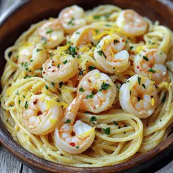Für ein tolles Gericht benötigst du einige einfache Zutaten. Hier sind die Hauptzutaten: - 225 g Spaghetti oder Linguine - 450 g große Garnelen, geschält und entdarmt - 4 Esslöffel ungesalzene Butter - 4 Knoblauchzehen, fein gehackt - 1 Teelöffel rote Pfefferflocken (nach Geschmack anpassen) - 1 Esslöffel Zitronensaft - Salz und Pfeffer nach Geschmack - 2 Esslöffel frische Petersilie, gehackt - Frisch geriebener Parmesan zum Servieren (optional) - Die Schale von 1 Zitrone (zum Garnieren) Diese Zutaten ergeben eine perfekte Basis für dein Gericht. Achte darauf, frische Garnelen zu verwenden. Sie sorgen für einen besseren Geschmack. Die Gewürze und Kräuter machen den Unterschied. Hier sind die wichtigsten: - Knoblauch gibt ein starkes Aroma. - Rote Pfefferflocken bringen ein wenig Schärfe. - Petersilie fügt Frische hinzu. - Salz und Pfeffer sind Grundgewürze für den Geschmack. Du kannst die Menge der roten Pfefferflocken nach deinem Geschmack anpassen. Sie sind perfekt für alle, die es etwas schärfer mögen. Es gibt viele Wege, um das Rezept anzupassen. Du kannst verschiedene Zutaten ausprobieren: - Statt Garnelen kannst du Hähnchen oder Tofu verwenden. - Füge Gemüse wie Spinat oder Zucchini hinzu. - Nutze andere Pastasorten wie Fusilli oder Penne. Diese Variationen bringen neue Geschmäcker in dein Gericht. Probiere sie aus und finde deine Lieblingsversion! Weitere Details und das vollständige Rezept findest du in der [Full Recipe]. Beginne mit einem großen Topf. Fülle ihn mit gesalzenem Wasser und bringe es zum Kochen. Füge 225 g Spaghetti oder Linguine hinzu. Koche die Pasta für etwa 8-10 Minuten, bis sie al dente ist. Achte darauf, die Anweisungen auf der Verpackung zu befolgen. Bevor du das Wasser abgießt, hebe 1 Tasse des Nudelwassers auf. Gieße den Rest ab und stelle die Pasta beiseite. Nimm eine große Pfanne und stelle sie auf mittlere Hitze. Schmelze 2 Esslöffel ungesalzene Butter in der Pfanne. Jetzt füge die 450 g großen, geschälten Garnelen hinzu. Würze sie mit Salz und Pfeffer. Brate die Garnelen 2-3 Minuten auf jeder Seite. Sie sollten rosa und undurchsichtig sein. Nimm die Garnelen aus der Pfanne und lege sie beiseite. In der gleichen Pfanne schmelze die restlichen 2 Esslöffel Butter. Füge 4 fein gehackte Knoblauchzehen und 1 Teelöffel rote Pfefferflocken hinzu. Brate alles für 1-2 Minuten an. Achte darauf, dass der Knoblauch nicht verbrennt. Der Duft wird köstlich sein. Jetzt ist es Zeit, die gekochte Pasta in die Pfanne zu geben. Füge auch die gebratenen Garnelen hinzu. Gieße 1 Esslöffel Zitronensaft und einen Schuss des aufbewahrten Nudelwassers dazu. Mische alles gut, bis die Pasta gleichmäßig beschichtet ist. Wenn die Mischung zu trocken erscheint, füge mehr Nudelwasser hinzu. Streue 2 Esslöffel gehackte frische Petersilie und die Schale von 1 Zitrone über die Pasta. Mische vorsichtig. Probiere die Pasta und passe den Geschmack mit mehr Salz, Pfeffer oder roten Pfefferflocken an. Serviere die Pasta sofort in Schüsseln. Du kannst optional frisch geriebenen Parmesan darüber streuen. Jetzt hast du ein einfaches und leckeres Gericht! Um die Sauce perfekt zu machen, achte darauf, den Knoblauch nicht zu verbrennen. Er sollte nur leicht goldbraun sein. Die Butter gibt der Sauce einen reichen Geschmack. Verwende frische Zutaten, wenn möglich. Das verbessert den Gesamtgeschmack. Achte darauf, etwas Nudelwasser aufzuheben. Es hilft, die Sauce cremiger zu machen. Wenn du keine frischen Kräuter hast, nimm getrocknete Kräuter. Trockenes Basilikum oder Oregano sind gute Optionen. Sie geben der Sauce ebenfalls einen tollen Geschmack. Du kannst auch gefrorene Kräuter verwenden. Diese sind oft frisch eingefroren und behalten ihren Geschmack. Verwende sie in der gleichen Menge wie frische Kräuter. Wenn du es schärfer magst, füge mehr rote Pfefferflocken hinzu. Beginne mit einer kleinen Menge und taste dich vor. Du kannst auch frische Chilis verwenden. Schneide sie klein und füge sie in die Pfanne. Für weniger Schärfe, lasse die Pfefferflocken ganz weg. Du kannst auch milde Paprika verwenden, um den Geschmack zu erhalten. Für das vollständige Rezept, schaue dir [Full Recipe] an. {{image_4}} Wenn du eine vegetarische Variante machen möchtest, lass die Garnelen weg. Du kannst stattdessen Gemüse verwenden. Zucchini, Paprika und Brokkoli passen gut. Brate das Gemüse in der Knoblauchbutter an, bis es weich ist. Das gibt dir schöne Aromen und Farben. Du kannst auch Kichererbsen hinzufügen, um mehr Protein zu bekommen. Für mehr Protein kannst du Hähnchenbrust oder Lachs verwenden. Schneide das Hähnchen in Stücke und brate es in der Pfanne an. Für Lachs, brate die Filets einfach für ein paar Minuten auf jeder Seite. Beide Optionen sind lecker und machen das Gericht herzhaft. Du kannst auch Tofu verwenden, wenn du eine pflanzliche Proteinquelle möchtest. Du kannst andere Nudelsorten verwenden, wenn du magst. Penne oder Fusilli sind gute Alternativen. Diese Formen halten die Sauce gut fest. Wenn du glutenfrei essen möchtest, probiere glutenfreie Spaghetti oder Zucchininudeln. Zucchininudeln sind leicht und frisch, ideal für warme Tage. Schmecke die Sauce gut ab, damit sie perfekt zur gewählten Pasta passt. Reste von Knoblauchbutter Garnelen Pasta sind einfach aufzubewahren. Du solltest sie in einem luftdichten Behälter lagern. Lass die Pasta zuerst auf Raumtemperatur abkühlen. Danach schließe den Behälter gut. So bleiben die Aromen frisch. Du kannst die Reste bis zu drei Tage im Kühlschrank aufbewahren. Beim Aufwärmen ist es wichtig, die Pasta nicht zu trocken zu machen. Du kannst die Reste in einer Pfanne auf mittlerer Hitze erwärmen. Füge etwas Nudelwasser oder Olivenöl hinzu. So bleibt die Sauce schön cremig. Alternativ kannst du die Pasta auch in der Mikrowelle aufwärmen. Decke den Behälter mit einem feuchten Küchentuch ab. Dies hilft, die Feuchtigkeit zu halten. Im Kühlschrank hält die Knoblauchbutter Garnelen Pasta etwa drei Tage. Für eine längere Haltbarkeit kannst du die Pasta auch einfrieren. Fülle sie in einen gefrierfesten Behälter oder Gefrierbeutel. Im Gefrierfach bleibt sie bis zu zwei Monate frisch. Achte darauf, die Pasta gut zu beschriften. So weißt du, wann du sie eingefroren hast. Die Zubereitung von Knoblauchbutter Garnelen Pasta dauert insgesamt etwa 30 Minuten. Du brauchst 10 Minuten, um die Zutaten vorzubereiten. Das Kochen der Pasta und das Anbraten der Garnelen dauern weitere 20 Minuten. Es ist schnell und einfach, perfekt für ein leckeres Abendessen unter der Woche. Ja, du kannst gefrorene Garnelen verwenden. Achte jedoch darauf, sie vorher gut aufzutauen. Lege die Garnelen einfach in kaltes Wasser für 15 bis 20 Minuten. Danach kannst du sie wie frische Garnelen anbraten. Sie schmecken immer noch großartig in deinem Gericht. Um das Rezept gesünder zu machen, kannst du folgende Änderungen vornehmen: - Verwende Vollkornnudeln statt normaler Pasta. - Reduziere die Menge an Butter. Nutze zum Beispiel nur zwei Esslöffel. - Füge mehr Gemüse hinzu, wie Spinat oder Zucchini, um Nährstoffe zu erhöhen. - Verwende frische Kräuter statt Parmesan für zusätzlichen Geschmack ohne viele Kalorien. Für das vollständige Rezept und weitere Tipps, schau dir die [Full Recipe] an. In diesem Blogbeitrag haben wir gelernt, wie man Knoblauchbutter Garnelen Pasta zubereitet. Wir haben die Hauptzutaten und Gewürze besprochen. Schritt für Schritt zeigten wir, wie man Pasta kocht und Garnelen anbrät. Außerdem gab es Tipps zur Sauce und Variationen des Rezepts. Experimentiere mit den Zutaten und finde deine Lieblingsversion. Die Möglichkeiten sind endlos, und du wirst viel Freude am Kochen haben. Viel Spaß beim Ausprobieren!