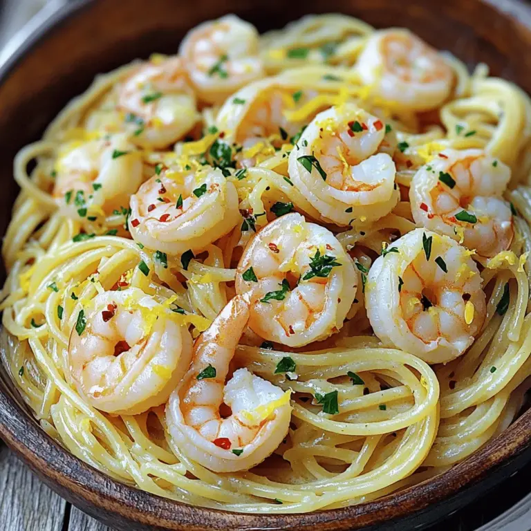 Für ein tolles Gericht benötigst du einige einfache Zutaten. Hier sind die Hauptzutaten: - 225 g Spaghetti oder Linguine - 450 g große Garnelen, geschält und entdarmt - 4 Esslöffel ungesalzene Butter - 4 Knoblauchzehen, fein gehackt - 1 Teelöffel rote Pfefferflocken (nach Geschmack anpassen) - 1 Esslöffel Zitronensaft - Salz und Pfeffer nach Geschmack - 2 Esslöffel frische Petersilie, gehackt - Frisch geriebener Parmesan zum Servieren (optional) - Die Schale von 1 Zitrone (zum Garnieren) Diese Zutaten ergeben eine perfekte Basis für dein Gericht. Achte darauf, frische Garnelen zu verwenden. Sie sorgen für einen besseren Geschmack. Die Gewürze und Kräuter machen den Unterschied. Hier sind die wichtigsten: - Knoblauch gibt ein starkes Aroma. - Rote Pfefferflocken bringen ein wenig Schärfe. - Petersilie fügt Frische hinzu. - Salz und Pfeffer sind Grundgewürze für den Geschmack. Du kannst die Menge der roten Pfefferflocken nach deinem Geschmack anpassen. Sie sind perfekt für alle, die es etwas schärfer mögen. Es gibt viele Wege, um das Rezept anzupassen. Du kannst verschiedene Zutaten ausprobieren: - Statt Garnelen kannst du Hähnchen oder Tofu verwenden. - Füge Gemüse wie Spinat oder Zucchini hinzu. - Nutze andere Pastasorten wie Fusilli oder Penne. Diese Variationen bringen neue Geschmäcker in dein Gericht. Probiere sie aus und finde deine Lieblingsversion! Weitere Details und das vollständige Rezept findest du in der [Full Recipe]. Beginne mit einem großen Topf. Fülle ihn mit gesalzenem Wasser und bringe es zum Kochen. Füge 225 g Spaghetti oder Linguine hinzu. Koche die Pasta für etwa 8-10 Minuten, bis sie al dente ist. Achte darauf, die Anweisungen auf der Verpackung zu befolgen. Bevor du das Wasser abgießt, hebe 1 Tasse des Nudelwassers auf. Gieße den Rest ab und stelle die Pasta beiseite. Nimm eine große Pfanne und stelle sie auf mittlere Hitze. Schmelze 2 Esslöffel ungesalzene Butter in der Pfanne. Jetzt füge die 450 g großen, geschälten Garnelen hinzu. Würze sie mit Salz und Pfeffer. Brate die Garnelen 2-3 Minuten auf jeder Seite. Sie sollten rosa und undurchsichtig sein. Nimm die Garnelen aus der Pfanne und lege sie beiseite. In der gleichen Pfanne schmelze die restlichen 2 Esslöffel Butter. Füge 4 fein gehackte Knoblauchzehen und 1 Teelöffel rote Pfefferflocken hinzu. Brate alles für 1-2 Minuten an. Achte darauf, dass der Knoblauch nicht verbrennt. Der Duft wird köstlich sein. Jetzt ist es Zeit, die gekochte Pasta in die Pfanne zu geben. Füge auch die gebratenen Garnelen hinzu. Gieße 1 Esslöffel Zitronensaft und einen Schuss des aufbewahrten Nudelwassers dazu. Mische alles gut, bis die Pasta gleichmäßig beschichtet ist. Wenn die Mischung zu trocken erscheint, füge mehr Nudelwasser hinzu. Streue 2 Esslöffel gehackte frische Petersilie und die Schale von 1 Zitrone über die Pasta. Mische vorsichtig. Probiere die Pasta und passe den Geschmack mit mehr Salz, Pfeffer oder roten Pfefferflocken an. Serviere die Pasta sofort in Schüsseln. Du kannst optional frisch geriebenen Parmesan darüber streuen. Jetzt hast du ein einfaches und leckeres Gericht! Um die Sauce perfekt zu machen, achte darauf, den Knoblauch nicht zu verbrennen. Er sollte nur leicht goldbraun sein. Die Butter gibt der Sauce einen reichen Geschmack. Verwende frische Zutaten, wenn möglich. Das verbessert den Gesamtgeschmack. Achte darauf, etwas Nudelwasser aufzuheben. Es hilft, die Sauce cremiger zu machen. Wenn du keine frischen Kräuter hast, nimm getrocknete Kräuter. Trockenes Basilikum oder Oregano sind gute Optionen. Sie geben der Sauce ebenfalls einen tollen Geschmack. Du kannst auch gefrorene Kräuter verwenden. Diese sind oft frisch eingefroren und behalten ihren Geschmack. Verwende sie in der gleichen Menge wie frische Kräuter. Wenn du es schärfer magst, füge mehr rote Pfefferflocken hinzu. Beginne mit einer kleinen Menge und taste dich vor. Du kannst auch frische Chilis verwenden. Schneide sie klein und füge sie in die Pfanne. Für weniger Schärfe, lasse die Pfefferflocken ganz weg. Du kannst auch milde Paprika verwenden, um den Geschmack zu erhalten. Für das vollständige Rezept, schaue dir [Full Recipe] an. {{image_4}} Wenn du eine vegetarische Variante machen möchtest, lass die Garnelen weg. Du kannst stattdessen Gemüse verwenden. Zucchini, Paprika und Brokkoli passen gut. Brate das Gemüse in der Knoblauchbutter an, bis es weich ist. Das gibt dir schöne Aromen und Farben. Du kannst auch Kichererbsen hinzufügen, um mehr Protein zu bekommen. Für mehr Protein kannst du Hähnchenbrust oder Lachs verwenden. Schneide das Hähnchen in Stücke und brate es in der Pfanne an. Für Lachs, brate die Filets einfach für ein paar Minuten auf jeder Seite. Beide Optionen sind lecker und machen das Gericht herzhaft. Du kannst auch Tofu verwenden, wenn du eine pflanzliche Proteinquelle möchtest. Du kannst andere Nudelsorten verwenden, wenn du magst. Penne oder Fusilli sind gute Alternativen. Diese Formen halten die Sauce gut fest. Wenn du glutenfrei essen möchtest, probiere glutenfreie Spaghetti oder Zucchininudeln. Zucchininudeln sind leicht und frisch, ideal für warme Tage. Schmecke die Sauce gut ab, damit sie perfekt zur gewählten Pasta passt. Reste von Knoblauchbutter Garnelen Pasta sind einfach aufzubewahren. Du solltest sie in einem luftdichten Behälter lagern. Lass die Pasta zuerst auf Raumtemperatur abkühlen. Danach schließe den Behälter gut. So bleiben die Aromen frisch. Du kannst die Reste bis zu drei Tage im Kühlschrank aufbewahren. Beim Aufwärmen ist es wichtig, die Pasta nicht zu trocken zu machen. Du kannst die Reste in einer Pfanne auf mittlerer Hitze erwärmen. Füge etwas Nudelwasser oder Olivenöl hinzu. So bleibt die Sauce schön cremig. Alternativ kannst du die Pasta auch in der Mikrowelle aufwärmen. Decke den Behälter mit einem feuchten Küchentuch ab. Dies hilft, die Feuchtigkeit zu halten. Im Kühlschrank hält die Knoblauchbutter Garnelen Pasta etwa drei Tage. Für eine längere Haltbarkeit kannst du die Pasta auch einfrieren. Fülle sie in einen gefrierfesten Behälter oder Gefrierbeutel. Im Gefrierfach bleibt sie bis zu zwei Monate frisch. Achte darauf, die Pasta gut zu beschriften. So weißt du, wann du sie eingefroren hast. Die Zubereitung von Knoblauchbutter Garnelen Pasta dauert insgesamt etwa 30 Minuten. Du brauchst 10 Minuten, um die Zutaten vorzubereiten. Das Kochen der Pasta und das Anbraten der Garnelen dauern weitere 20 Minuten. Es ist schnell und einfach, perfekt für ein leckeres Abendessen unter der Woche. Ja, du kannst gefrorene Garnelen verwenden. Achte jedoch darauf, sie vorher gut aufzutauen. Lege die Garnelen einfach in kaltes Wasser für 15 bis 20 Minuten. Danach kannst du sie wie frische Garnelen anbraten. Sie schmecken immer noch großartig in deinem Gericht. Um das Rezept gesünder zu machen, kannst du folgende Änderungen vornehmen: - Verwende Vollkornnudeln statt normaler Pasta. - Reduziere die Menge an Butter. Nutze zum Beispiel nur zwei Esslöffel. - Füge mehr Gemüse hinzu, wie Spinat oder Zucchini, um Nährstoffe zu erhöhen. - Verwende frische Kräuter statt Parmesan für zusätzlichen Geschmack ohne viele Kalorien. Für das vollständige Rezept und weitere Tipps, schau dir die [Full Recipe] an. In diesem Blogbeitrag haben wir gelernt, wie man Knoblauchbutter Garnelen Pasta zubereitet. Wir haben die Hauptzutaten und Gewürze besprochen. Schritt für Schritt zeigten wir, wie man Pasta kocht und Garnelen anbrät. Außerdem gab es Tipps zur Sauce und Variationen des Rezepts. Experimentiere mit den Zutaten und finde deine Lieblingsversion. Die Möglichkeiten sind endlos, und du wirst viel Freude am Kochen haben. Viel Spaß beim Ausprobieren!