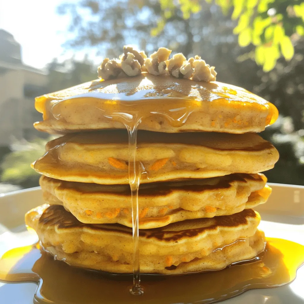 Für die perfekten Karottenkuchen-Pfannkuchen brauchst du einige einfache Hauptzutaten: - 1 Tasse Weizenmehl - 2 Esslöffel brauner Zucker - 1 Esslöffel Backpulver - 1/2 Teelöffel Zimt - 1/4 Teelöffel Muskatnuss - 1/4 Teelöffel Salz - 1 Tasse Milch (Milch oder pflanzlich) - 1 großes Ei - 1/4 Tasse geschmolzenes Kokosöl oder ungesalzene Butter - 1 Teelöffel Vanilleextrakt - 1 Tasse fein geriebene Karotten - 1/4 Tasse zerdrückte Ananas (abgetropft) Diese Zutaten bilden die Basis für den köstlichen Geschmack deiner Pfannkuchen. Zusätzlich kannst du einige optionale Zutaten hinzufügen: - 1/4 Tasse gehackte Walnüsse oder Pekannüsse - Frischkäse-Sirup oder Ahornsirup zum Servieren Die Nüsse geben einen tollen Crunch und die Sirupe fügen Süße hinzu. Wenn du keine bestimmten Zutaten hast, gibt es Alternativen: - Verwende glutenfreies Mehl, wenn du Gluten vermeidest. - Pflanzliche Milch ist eine tolle Wahl für Veganer. - Statt Kokosöl kannst du auch Rapsöl nutzen. Egal, welche Zutaten du wählst, du wirst einen leckeren Pfannkuchen genießen. Für das vollständige Rezept schau dir bitte die Full Recipe an. Um die Teigmischung für die Karottenkuchen-Pfannkuchen zuzubereiten, beginne mit einer großen Schüssel. Hier gibst du das Weizenmehl, den braunen Zucker, das Backpulver, den Zimt, die Muskatnuss und das Salz hinein. Mische alles gut, damit die trockenen Zutaten gleichmäßig verteilt sind. In einer anderen Schüssel vermischt du die Milch, das Ei, das geschmolzene Kokosöl oder die Butter und den Vanilleextrakt. Rühre, bis die Mischung glatt ist. Nun kommt der spannende Teil. Gieße die flüssigen Zutaten zu den trockenen Zutaten. Rühre nur kurz um, bis alles leicht vermischt ist. Es ist okay, wenn kleine Klümpchen bleiben. Füge dann die fein geriebenen Karotten und die zerdrückte Ananas hinzu. Wenn du magst, kannst du auch die Nüsse einrühren. Erhitze eine Antihaft-Pfanne oder ein Griddle auf mittlerer Hitze. Fette sie leicht mit etwas Öl oder Butter ein. Für jeden Pfannkuchen gieße etwa 1/4 Tasse des Teigs in die Pfanne. Backe die Pfannkuchen für etwa 3-4 Minuten. Du weißt, dass sie bereit sind, wenn Bläschen an die Oberfläche steigen und die Ränder fest aussehen. Wende die Pfannkuchen vorsichtig und backe sie für weitere 2-3 Minuten, bis sie goldbraun sind. Sobald sie fertig sind, nehme die Pfannkuchen aus der Pfanne. Halte sie warm im Ofen, während du den restlichen Teig verarbeitest. Um sicherzustellen, dass deine Pfannkuchen fluffig bleiben, achte darauf, den Teig nicht zu lange zu rühren. Ein paar Klümpchen sind in Ordnung. Du kannst auch etwas mehr Backpulver hinzufügen, wenn du extra fluffige Pfannkuchen möchtest. Wenn du die Mischung ruhen lässt, während du die Pfanne erhitzt, können die Zutaten besser aufgehen. Für das beste Ergebnis serviere die Pfannkuchen warm. Frischkäse-Sirup oder Ahornsirup sind perfekte Begleiter. Wenn du mehr über die gesamten Schritte erfahren möchtest, schau dir das Full Recipe an. Um fluffige Karottenkuchen-Pfannkuchen zu machen, ist es wichtig, den Teig nicht zu stark zu rühren. Wenn du die Zutaten vermischst, halte kleine Klumpen im Teig. Diese Klumpen helfen, die Luftigkeit zu bewahren. Ein weiterer Tipp ist, die Pfanne nicht zu heiß zu machen. Mittlere Hitze sorgt dafür, dass die Pfannkuchen gleichmäßig backen und nicht verbrennen. Ich liebe es, die Pfannkuchen mit Frischkäse-Sirup zu servieren. Der Sirup ergänzt die süßen Karotten perfekt. Du kannst auch Ahornsirup verwenden, wenn du eine andere Süße bevorzugst. Für eine hübsche Präsentation stapel die Pfannkuchen auf einem schönen Teller. Garniere sie mit gehackten Nüssen, Zimt oder sogar ein paar frischen Karottenstreifen. Diese Ideen machen die Mahlzeit noch attraktiver. Ein häufiger Fehler ist, die Pfannkuchen zu lange zu backen. Achte darauf, dass du sie wendest, wenn Bläschen auf der Oberfläche erscheinen. Lass sie nicht zu dunkel werden. Ein weiterer Fehler ist, zu viel Flüssigkeit im Teig zu haben. Wenn dein Teig zu dünn ist, werden die Pfannkuchen nicht gut. Halte dich an die Mengen im Full Recipe, um das beste Ergebnis zu erzielen. {{image_4}} Wenn du eine vegane Option suchst, ist das einfach. Verwende pflanzliche Milch, wie Mandel- oder Hafermilch. Anstelle von Ei nimmst du einen Esslöffel Leinsamen und drei Esslöffel Wasser. Lass die Mischung kurz quellen. Das gibt dir die Bindung, die du brauchst. Ersetze das Kokosöl durch geschmolzenes Pflanzenöl. So hast du leckere vegane Karottenkuchen-Pfannkuchen. Du kannst die Grundrezeptur leicht anpassen. Füge zum Beispiel einige Rosinen oder getrocknete Cranberries hinzu. Diese bringen einen süßen und fruchtigen Geschmack. Auch ein Teelöffel Ingwer oder Nelken gibt den Pfannkuchen eine würzige Note. Experimentiere mit verschiedenen Gewürzen. So wird jeder Biss spannend und neu. Das Tolle an Karottenkuchen-Pfannkuchen ist ihre Vielseitigkeit. Du kannst Walnüsse oder Pekannüsse verwenden, um einen knusprigen Biss zu bekommen. Auch Mandeln oder Haselnüsse sind großartige Alternativen. Für einen fruchtigen Kick kannst du auch frische Äpfel oder Birnen in den Teig geben. Diese Variationen machen die Pfannkuchen noch schmackhafter und interessanter. Probier verschiedene Kombinationen aus und finde deinen Favoriten. Um Karottenkuchen-Pfannkuchen frisch zu halten, lege sie in einen luftdichten Behälter. Du kannst auch ein Stück Backpapier zwischen die Pfannkuchen legen. Das verhindert, dass sie zusammenkleben. Stelle sicher, dass die Pfannkuchen vollständig abgekühlt sind, bevor du sie lagerst. So bleibt die Textur besser. Zum Aufwärmen lege die Pfannkuchen in die Mikrowelle. Erhitze sie für 20 bis 30 Sekunden. Wenn du eine knusprige Textur magst, kannst du sie auch in einer Pfanne bei niedriger Hitze aufwärmen. Wende sie dabei einmal, um gleichmäßige Wärme zu erhalten. Achte darauf, dass sie nicht zu trocken werden. Karottenkuchen-Pfannkuchen halten sich im Kühlschrank etwa drei bis vier Tage. Du kannst sie auch einfrieren! Wickele sie einzeln in Frischhaltefolie und lege sie in einen Gefrierbeutel. Im Gefrierfach halten sie bis zu drei Monate. Lasse sie einfach im Kühlschrank auftauen, wenn du bereit bist, sie zu essen. Für mehr Details schau dir das [Full Recipe] an. Die Zubereitung von Karottenkuchen-Pfannkuchen dauert etwa 30 Minuten. Dies umfasst die Vorbereitungszeit und das Kochen. Du kannst die Pfannkuchen in wenigen Minuten zubereiten, wenn du alles bereit hast. Die Mischung aus frischen Zutaten sorgt für den besonderen Geschmack. Ja, du kannst die Pfannkuchen im Voraus zubereiten. Koche sie einfach und lasse sie abkühlen. Danach bewahre sie in einem luftdichten Behälter im Kühlschrank auf. Du kannst sie auch einfrieren. So hast du jederzeit leckere Pfannkuchen zur Hand. Einfach aufwärmen, und schon kannst du genießen. Zu Karottenkuchen-Pfannkuchen passen viele leckere Beläge. Hier sind einige Ideen: - Frischkäse-Sirup - Ahornsirup - Gehackte Walnüsse oder Pekannüsse - Frisches Obst wie Bananen oder Beeren - Ein Hauch von Zimt für extra Geschmack Mit diesen Belägen wird jeder Bissen zu einem Genuss. Probiere aus, was dir am besten schmeckt! Karottenkuchen-Pfannkuchen sind einfach und lecker. Wir haben die Zutaten, die Zubereitung und Tipps behandelt. Diese Pfannkuchen sind vielseitig. Du kannst sie vegan machen oder mit Nüssen und Früchten variieren. Die richtigen Lagerungstipps helfen dir, sie frisch zu halten. Denke an die häufigsten Fehler, um perfekten Pfannkuchen zu genießen. Probiere verschiedene Servierideen aus, um sie noch besser zu machen. Mit diesen Informationen gelingt dir ein tolles Gericht!