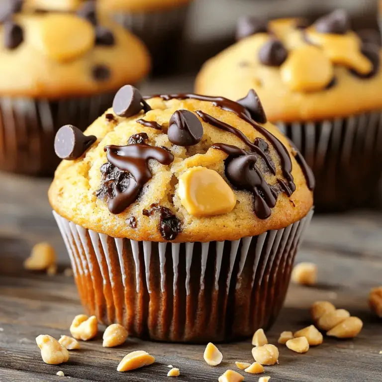 Hier sind die Zutaten für die Erdnussbutter-Schokoladenmuffins. Diese einfache Liste macht das Backen leicht: - 1 Tasse Weizenmehl - 1/2 Tasse Haferflocken - 1/2 Teelöffel Backpulver - 1/2 Teelöffel Natron - 1/4 Teelöffel Salz - 1/2 Tasse cremige Erdnussbutter - 1/2 Tasse brauner Zucker, gepackt - 1 großes Ei - 1/2 Tasse Milch (tierisch oder pflanzlich) - 1 Teelöffel Vanilleextrakt - 1/2 Tasse Schokoladenstückchen (halbsüß oder dunkel) Die Erdnussbutter ist der Star in diesem Rezept. Sie gibt den Muffins ihren tollen Geschmack. Du kannst auch Mandelbutter oder Cashewbutter verwenden, wenn du magst. Die Schokoladenstückchen bringen die Süße. Du kannst sie durch Rosinen oder getrocknete Früchte ersetzen. Für eine gesunde Wahl nutze Zartbitterschokolade. Erdnussbutter liefert gesunde Fette und Proteine. Diese helfen dir, dich lange satt zu fühlen. Haferflocken sind reich an Ballaststoffen. Sie unterstützen die Verdauung und geben dir Energie. Das Weizenmehl bringt Kohlenhydrate, die für schnelle Energie sorgen. Die Milch sorgt für Kalzium und stärkt deine Knochen. Diese Zutaten machen die Muffins nahrhaft und lecker. Für das vollständige Rezept schaue dir die [Full Recipe] an. Zuerst heizt du deinen Ofen auf 175 °C vor. Dies ist wichtig, damit die Muffins gleichmäßig backen. Nimm dann ein Muffinblech und lege es mit Papierförmchen aus. Alternativ kannst du es mit Kochspray einsprühen. So kleben die Muffins später nicht fest. Beginne mit der trockenen Mischung in einer mittelgroßen Schüssel. Vermische 1 Tasse Weizenmehl, 1/2 Tasse Haferflocken, 1/2 Teelöffel Backpulver, 1/2 Teelöffel Natron und 1/4 Teelöffel Salz. In einer großen Schüssel kombinierst du 1/2 Tasse cremige Erdnussbutter mit 1/2 Tasse braunem Zucker. Rühre die Mischung glatt. Füge dann 1 großes Ei, 1/2 Tasse Milch und 1 Teelöffel Vanilleextrakt hinzu. Schlage alles gut durch, bis es glatt ist. Danach gib die trockenen Zutaten nach und nach zu der feuchten Mischung. Rühre vorsichtig, bis alles gerade so vermischt ist. Achte darauf, nicht zu viel zu rühren. Schließlich hebe 1/2 Tasse Schokoladenstückchen unter, bis sie gleichmäßig verteilt sind. Teile den fertigen Teig gleichmäßig auf die Muffinförmchen auf. Fülle jedes Förmchen etwa zu 2/3. Backe die Muffins im vorgeheizten Ofen für 18-20 Minuten. Um zu prüfen, ob sie fertig sind, stecke einen Zahnstocher in die Mitte. Er sollte sauber oder mit ein paar feuchten Krümeln herauskommen. Lass die Muffins für 5 Minuten in der Form abkühlen, bevor du sie auf ein Kuchengitter überträgst. Für eine leckere Präsentation kannst du die Muffins warm servieren oder mit geschmolzener Schokolade und gehackten Erdnüssen dekorieren. Diese Erdnussbutter-Schokoladenmuffins sind ein echter Genuss und einfach zu machen. Du kannst das komplette Rezept im Abschnitt „Full Recipe“ finden. Um deine Muffins schön saftig zu machen, achte auf diese Tipps: - Zutaten auf Raumtemperatur bringen: Lass das Ei und die Milch vor dem Mixen stehen. So vermischen sich die Zutaten besser. - Nicht zu lange rühren: Mische die trockenen und feuchten Zutaten nur, bis sie gerade so vermengt sind. Zu viel Rühren macht die Muffins trocken. - Haferflocken einweichen: Lass die Haferflocken kurz in der Milch quellen. So erhalten die Muffins eine bessere Textur. Hier sind einige Fehler, die du vermeiden solltest: - Falsche Ofentemperatur: Heize den Ofen immer gut vor. Zu niedrige Temperaturen führen zu flachen Muffins. - Zu viel Teig in die Förmchen: Fülle die Förmchen nur bis zu zwei Dritteln. Sonst laufen die Muffins über. - Zahnstocher-Test ignorieren: Überprüfe die Muffins mit einem Zahnstocher. Sie sind fertig, wenn er sauber herauskommt. Die richtige Backzeit und Temperatur sind wichtig: - Stelle den Ofen auf 175 °C ein. Das ist die ideale Temperatur für gleichmäßiges Backen. - Backe die Muffins 18-20 Minuten. Überwache sie gegen Ende der Backzeit. - Lass die Muffins nach dem Backen kurz in der Form abkühlen. So bleiben sie schön saftig. Mit diesen Tipps und Tricks gelingt dir ein perfektes Muffin-Erlebnis. Du wirst begeistert sein! Und wenn du das volle Rezept brauchst, schau dir den [Full Recipe] an. {{image_4}} Du kannst die Erdnussbutter-Schokoladenmuffins ganz einfach anpassen. Füge Nüsse wie Walnüsse oder Mandeln hinzu. Diese geben einen tollen Crunch. Trockenfrüchte wie Cranberries oder Rosinen bringen süße Noten. Du kannst auch verschiedene Schokoladensorten ausprobieren. Dunkle Schokolade gibt einen intensiveren Geschmack. Milchschokolade ist süßer und cremiger. Misch die Zutaten gut unter, um den perfekten Biss zu bekommen. Für vegane Muffins tausche das Ei gegen einen Esslöffel Chiasamen oder Leinsamen aus. Mische die Samen mit drei Esslöffeln Wasser und lasse sie quellen. Nutze pflanzliche Milch, wie Mandel- oder Hafermilch, um die Muffins saftig zu halten. Für glutenfreie Muffins verwende glutenfreies Mehl. Achte darauf, dass die anderen Zutaten auch glutenfrei sind. So bleibt der Genuss erhalten, ohne auf Geschmack zu verzichten. Im Herbst sind Kürbis-Erdnussbutter-Muffins ein Hit. Ersetze die Hälfte des Mehls durch Kürbispüree. Füge Zimt und Muskatnuss für extra Aroma hinzu. Im Frühling kannst du Apfelstückchen und Zimt verwenden. Diese geben den Muffins eine frische Note. Experimentiere mit verschiedenen Gewürzen und Früchten, um neue Geschmäcker zu entdecken. So bleibt das Backen spannend und vielfältig. Für das vollständige Rezept schau hier: [Full Recipe]. Um die Muffins frisch zu halten, lege sie in einen luftdichten Behälter. Du kannst auch Frischhaltefolie verwenden. Stelle die Muffins an einen kühlen, dunklen Ort. So bleiben sie bis zu drei Tage frisch. Wenn du sie länger aufbewahren möchtest, solltest du sie einfrieren. Das Einfrieren ist eine großartige Methode, um Muffins länger zu lagern. Lass die Muffins zuerst vollständig abkühlen. Wickel jeden Muffin in Frischhaltefolie ein. Lege die eingewickelten Muffins in einen Gefrierbeutel. So bleiben sie bis zu drei Monate frisch. Schreibe das Datum auf den Beutel, damit du den Überblick behältst. Wenn du die Muffins wieder erwärmen möchtest, nimm sie aus dem Gefrierbeutel. Lass sie bei Raumtemperatur auftauen. Du kannst sie auch in der Mikrowelle aufwärmen. Erwärme sie für 15 bis 20 Sekunden. Wenn du die Muffins im Ofen aufwärmen möchtest, stelle ihn auf 175 °C. Backe die Muffins für etwa 5 bis 10 Minuten. So schmecken sie fast wie frisch gebacken. Für mehr Geschmack kannst du einen Hauch geschmolzene Schokolade darüber träufeln. Für das vollständige Rezept schaue dir die [Full Recipe] an. Die Muffins bleiben frisch für etwa 3 bis 5 Tage. Lagere sie in einem luftdichten Behälter. So bleiben sie weich und lecker. Wenn du sie länger aufbewahren möchtest, friere sie einfach ein. So bleiben sie bis zu drei Monate haltbar. Ja, du kannst die Muffins im Voraus zubereiten. Backe sie einfach und lasse sie abkühlen. Du kannst sie dann im Kühlschrank lagern. Vor dem Servieren erwärmst du sie kurz im Ofen oder in der Mikrowelle. Wenn du keine Erdnussbutter magst, gibt es gute Alternativen. Du kannst Mandelbutter oder Cashewbutter verwenden. Auch Sonnenblumenbutter ist eine leckere Option. Achte darauf, die Konsistenz zu prüfen, um die richtige Textur zu erhalten. In diesem Artikel habe ich die wichtigsten Zutaten für leckere Muffins und deren Nährstoffe vorgestellt. Eine Schritt-für-Schritt-Anleitung hilft dir, perfekt zu backen. Tipps und Tricks zeigen dir, wie du häufige Fehler vermeidest und die besten Ergebnisse erzielst. Außerdem gibt es viele Variationen, um deine Muffins anzupassen und frisch zu halten. Denke daran, bewährte Lagerungstipps zu nutzen, um die Frische zu verlängern. Du kannst jetzt mit dem Backen beginnen und deine Kreativität ausleben!