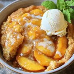 Für einen köstlichen Pfirsich-Cobbler-Dump-Cake benötigst du folgende Zutaten: - 4 Tassen frische Pfirsiche, in Scheiben geschnitten (oder 2 Dosen Pfirsiche, gut abgetropft) - 1 Tasse Kristallzucker - 1 Teelöffel Vanilleextrakt - 1 Teelöffel Zimt - 1 Packung gelbe Kuchenmischung - 1 Tasse ungesalzene Butter, geschmolzen - 1/2 Tasse brauner Zucker (optional für zusätzlichen Geschmack) Diese Zutaten bilden die Basis für einen leckeren und einfachen Kuchen. Ich finde, frische Pfirsiche geben dem Dessert einen besonderen Geschmack. Wenn du Dosenpfirsiche verwendest, stelle sicher, dass sie gut abgetropft sind. So bleibt der Kuchen nicht zu feucht. Um deinem Pfirsich-Cobbler-Dump-Cake mehr Tiefe zu geben, kannst du einige zusätzliche Geschmacksverstärker hinzufügen: - Eine Prise Muskatnuss - Eine Handvoll gehackte Walnüsse oder Mandeln - Ein Spritzer Zitronensaft für etwas Frische Diese Zutaten bringen neue Aromen in deinen Kuchen. Muskatnuss macht ihn warm und gemütlich. Nüsse fügen einen tollen Crunch hinzu. Zitronensaft sorgt dafür, dass die Süße der Pfirsiche nicht zu überwältigend ist. Die Art, wie du den Pfirsich-Cobbler-Dump-Cake präsentierst, ist wichtig. Hier sind einige Ideen für die Garnierung: - Frische Minzblätter für Farbe und Aroma - Eine Kugel Vanilleeis oben drauf - Schlagsahne für eine cremige Textur Ich empfehle, Stücke des Dump Cakes in Schalen zu servieren. Ein Hauch von Minze macht das Dessert frisch und einladend. Vanilleeis ergänzt die süßen Pfirsiche perfekt. Für die vollständige Anleitung schau dir das Rezept an. Um deinen Pfirsich-Cobbler-Dump-Cake zu starten, bereite zuerst die Zutaten vor. Du benötigst frische Pfirsiche oder Dosenpfirsiche. Wenn du frische Pfirsiche verwendest, schneide sie in dünne Scheiben. Das macht sie süß und saftig. Mische dann die Pfirsiche mit Kristallzucker, Vanilleextrakt und Zimt in einer großen Schüssel. Rühre gut um, damit jeder Bissen voll Geschmack ist. Achte darauf, dass du die Dosenpfirsiche gut abtropfen lässt. So vermeidest du einen matschigen Kuchen. Heize deinen Ofen auf 180°C vor. Verteile die Pfirsichmischung gleichmäßig in einer gefetteten Backform. Streue die trockene gelbe Kuchenmischung gleichmäßig darüber. Es ist wichtig, nicht zu rühren. So bleibt die Cobbler-Textur erhalten. Träufle dann die geschmolzene Butter gleichmäßig über die Mischung. Für mehr Geschmack kannst du optional braunen Zucker hinzufügen. Backe den Kuchen 40-45 Minuten, bis er goldbraun aussieht. Lass ihn danach etwas abkühlen. Um den besten Dump Cake zu machen, achte auf die Backzeit. Jeder Ofen ist anders. Überprüfe den Kuchen nach 40 Minuten. Die Oberseite sollte sprudelnd sein. Wenn du frische Minze als Garnierung verwendest, verleiht das dem Kuchen eine frische Note. Serviere ihn warm mit einer Kugel Vanilleeis. So wird der Genuss noch besser! Wenn du mehr Informationen suchst, schau dir das [Full Recipe] an. Ein häufiger Fehler ist, die Pfirsiche nicht gut abzutropfen, wenn du Dosenpfirsiche verwendest. Zu viel Flüssigkeit macht den Dump Cake matschig. Ein weiterer Fehler ist, die Kuchenmischung zu verrühren. Du solltest sie einfach darüberstreuen. Das gibt dem Kuchen die richtige Konsistenz. Ein gut gefettetes Backblech sorgt dafür, dass der Kuchen nicht kleben bleibt. Die perfekte Temperatur ist 180°C (350°F). Backe den Kuchen 40 bis 45 Minuten lang. Die Oberseite sollte goldbraun und sprudelnd sein. Wenn du einen dunkleren Ofen hast, könnte es schneller gehen. Überprüfe den Kuchen nach 35 Minuten, um ein Überbacken zu vermeiden. Du kannst die Konsistenz ändern, indem du die Butter variierst. Mehr Butter macht den Kuchen reicher. Für einen intensiveren Geschmack kannst du auch braunen Zucker hinzufügen. Wenn du etwas Fruchtiges magst, probiere es mit einer Mischung aus Pfirsichen und Himbeeren. So erhältst du eine fruchtige Note. Weitere Ideen findest du im Full Recipe. {{image_4}} Manchmal hast du vielleicht keine Pfirsiche zur Hand oder möchtest etwas Neues ausprobieren. In diesem Fall kannst du viele Alternativen nutzen. Hier sind einige fruchtige Optionen: - Äpfel: Verwende etwa 4 Tassen geschnittene Äpfel. Sie geben einen süßen und leicht säuerlichen Geschmack. - Blaubeeren: Nutze 4 Tassen frische oder gefrorene Blaubeeren. Diese sorgen für eine tolle Farbe und Frische. - Kirschen: 4 Tassen entsteinte Kirschen bringen eine süße Note und eine schöne Textur ins Spiel. Wenn du spezielle Diätvorgaben hast, kannst du das Rezept leicht anpassen. Hier sind einige Tipps: - Glutenfrei: Nutze eine glutenfreie Kuchenmischung. Achte darauf, dass alle anderen Zutaten ebenfalls glutenfrei sind. - Zuckerarm: Verwende einen Zuckerersatz wie Erythrit oder Stevia. Das ändert den Geschmack, aber es bleibt süß. - Vegan: Ersetze die Butter durch eine pflanzliche Margarine oder Kokosöl. Nutze pflanzliche Milch für die feuchte Konsistenz. Du kannst das Rezept das ganze Jahr über anpassen, um saisonale Früchte einzubeziehen. Hier sind einige Ideen: - Herbst: Verwende Quitten oder Birnen. Sie bringen eine tolle Textur und einen einzigartigen Geschmack. - Winter: Nutze gefrorene Früchte wie Himbeeren oder Preiselbeeren. Diese sind immer verfügbar und bieten fruchtige Frische. - Frühling: Füge Erdbeeren oder Rhabarber hinzu. Die Kombination ergibt einen fruchtigen und leicht säuerlichen Genuss. Egal, welche Variante du wählst, der Dump Cake bleibt einfach und lecker. Probiere die [Full Recipe] aus und finde deinen Favoriten! Um deinen Pfirsich-Cobbler-Dump-Cake frisch zu halten, lasse ihn zuerst abkühlen. Danach decke ihn gut mit Frischhaltefolie oder Aluminiumfolie ab. Du kannst ihn auch in einen luftdichten Behälter legen. So bleibt er saftig und lecker. Wenn du den Dump Cake wieder aufwärmen möchtest, heize deinen Ofen auf 180°C vor. Lege ein Stück Kuchen in eine Auflaufform und decke es mit Aluminiumfolie ab. Erwärme es etwa 15-20 Minuten. Alternativ kannst du den Kuchen auch in der Mikrowelle aufwärmen. Stelle die Leistung auf mittel und erwärme ihn für 30 Sekunden bis 1 Minute. Im Kühlschrank hält sich der Pfirsich-Cobbler-Dump-Cake bis zu 5 Tage. Wenn du ihn länger aufbewahren möchtest, friere ihn ein. In einem luftdichten Behälter bleibt er bis zu 3 Monate frisch. Zum Auftauen lege ihn einfach über Nacht in den Kühlschrank, bevor du ihn wieder aufwärmst. Ja, du kannst frische oder gefrorene Pfirsiche verwenden. Frische Pfirsiche geben einen tollen Geschmack. Sie sind saftig und süß. Wenn du gefrorene Pfirsiche nimmst, lass sie zuerst auftauen. Drücke dann das überschüssige Wasser aus. Dies hilft, den Kuchen nicht zu matschig zu machen. Beide Optionen sind einfach und lecker. Du kannst die Süße ganz leicht anpassen. Wenn du einen weniger süßen Kuchen willst, reduziere den Kristallzucker. Probiere es mit 3/4 Tasse anstelle von 1 Tasse. Du kannst auch den braunen Zucker weglassen, wenn du es magst. Füge mehr Zimt hinzu, um den Geschmack zu verstärken. Zimt kann die Süße gut ausgleichen und den Geschmack verbessern. Vanilleeis ist die beste Wahl für diesen Dump Cake. Es ergänzt die süßen Pfirsiche perfekt. Das kalte Eis schmilzt leicht auf dem warmen Kuchen. Du kannst auch Zimt- oder Karamelleis probieren. Diese Sorten geben dem Dessert einen besonderen Kick. Eine Kugel Eis macht das Dessert noch köstlicher. Ein Pfirsich-Cobbler-Dump-Cake ist einfach zuzubereiten. Wir haben die Zutaten, die Zubereitung und wertvolle Tipps besprochen. Wichtig ist, frische oder gefrorene Pfirsiche zu wählen und die Backzeit genau zu beachten. Seien Sie kreativ mit Variationen, um das Rezept an Ihre Bedürfnisse anzupassen. Durch die richtige Lagerung bleibt Ihr Kuchen frisch und lecker. Genießen Sie das Backen und Experimentieren mit diesem köstlichen Dessert!