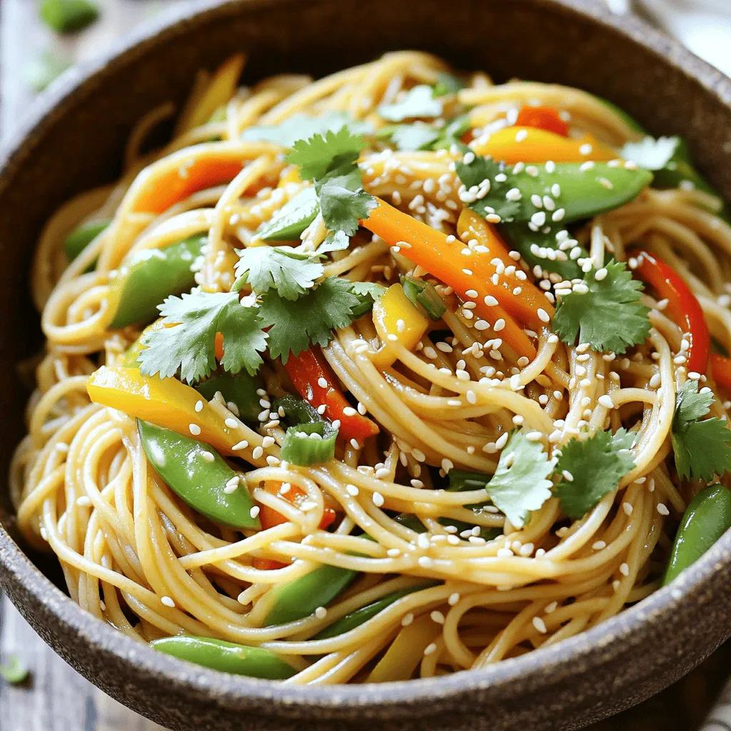 Die Hauptzutaten sind einfach und leicht zu finden. Sie machen die Sesam-Ingwer-Nudeln besonders lecker. Hier ist, was du brauchst: - 225 g Vollkornspaghetti oder Nudeln nach Wahl - 45 ml Sesamöl - 45 ml Sojasauce (oder Tamari für glutenfrei) - 30 ml Reisessig - 15 g frischer Ingwer, gerieben - 2 Knoblauchzehen, fein gehackt - 15 ml Honig oder Ahornsirup - 150 g Zuckerschoten, geputzt - 1 Paprika, dünn geschnitten (nach Wahl) - 1 Karotte, in feine Streifen geschnitten - 2 Frühlingszwiebeln, in Ringe geschnitten - 15 g Sesamsamen (geröstet für zusätzlichen Geschmack) - Frischer Koriander oder Basilikum zur Garnitur Diese Zutaten bringen viel Geschmack in dein Gericht. Das Sesamöl und der Ingwer geben eine tolle Tiefe. Für glutenfreie Nudeln kannst du Tamari anstelle von Sojasauce verwenden. Diese Soße hat einen ähnlichen Geschmack. Bei den Nudeln wähle Reisnudeln oder glutenfreie Spaghetti. Diese Optionen sind leicht und lecker. Du kannst verschiedene Gemüse verwenden, um die Nudeln bunt und nahrhaft zu machen. Hier sind einige Ideen: - Brokkoli für einen knackigen Biss - Paprika für Süße und Farbe - Karotten für eine süße Note - Zucchini für eine saftige Textur - Spinat für zusätzliche Nährstoffe Experimentiere mit deinem Lieblingsgemüse. So machst du das Gericht einzigartig! Kochen Sie zuerst die Nudeln. Nehmen Sie einen großen Topf und füllen Sie ihn mit Wasser. Bringen Sie das Wasser zum Kochen und fügen Sie eine Prise Salz hinzu. Geben Sie dann die Vollkornspaghetti rein. Kochen Sie sie nach Packungsanweisung, bis sie al dente sind. Gießen Sie die Nudeln ab und spülen Sie sie mit kaltem Wasser ab. So stoppen Sie den Garprozess. Stellen Sie die Nudeln beiseite, während Sie die anderen Schritte machen. Jetzt machen wir die Soße. Nehmen Sie eine kleine Schüssel und geben Sie Sesamöl, Sojasauce, Reisessig, geriebenen Ingwer, gehackten Knoblauch und Honig oder Ahornsirup hinein. Rühren Sie alles gut um, bis es gut vermischt ist. Lassen Sie die Soße beiseite, um die Aromen zu entfalten. Für das Gemüse erhitzen Sie etwas Sesamöl in einer großen Pfanne oder einem Wok bei mittlerer Hitze. Geben Sie die Zuckerschoten, Paprika und Karotte dazu. Braten Sie das Gemüse etwa 3 bis 4 Minuten lang an. Rühren Sie gut um, bis das Gemüse zart, aber knackig bleibt. Jetzt kommen die Nudeln ins Spiel. Geben Sie die gekochten Nudeln in die Pfanne mit dem Gemüse. Gießen Sie die vorbereitete Soße darüber. Mischen Sie alles gut durch, sodass die Nudeln gleichmäßig bedeckt sind. Erhitzen Sie alles für etwa 2 bis 3 Minuten, bis es warm ist. Nehmen Sie die Pfanne vom Herd. Fügen Sie die geschnittenen Frühlingszwiebeln und die gerösteten Sesamsamen hinzu und rühren Sie gut um. Garnieren Sie die Nudeln vor dem Servieren mit frischem Koriander oder Basilikum. Jetzt sind Ihre Sesam-Ingwer-Nudeln fertig zum Genießen! Für die genauen Mengen und Details schauen Sie sich das [Full Recipe] an. Um perfekte Nudeln zu kochen, achte auf die Packungsanweisung. Verwende viel gesalzenes Wasser. Lass die Nudeln im Wasser, bis sie al dente sind. Danach abgießen und mit kaltem Wasser abspülen. Das stoppt den Garprozess. So bleiben die Nudeln schön fest und lecker. Du kannst die Zutaten leicht anpassen. Wenn du mehr Geschmack magst, füge mehr Ingwer oder Knoblauch hinzu. Für etwas Schärfe sind rote Chili-Flocken eine tolle Wahl. Du kannst auch andere Gemüsesorten nutzen, wie Brokkoli oder Zucchini. Sei kreativ und finde deine persönliche Lieblingskombination! Wenn du Reste hast, lagere sie in einem luftdichten Behälter. So bleiben die Nudeln frisch. Du kannst sie im Kühlschrank bis zu drei Tage aufbewahren. Zum Aufwärmen einfach etwas Wasser in die Pfanne geben. So werden die Nudeln wieder schön saftig. {{image_4}} Du kannst die Sesam-Ingwer-Nudeln einfach vegetarisch oder vegan machen. Ersetze den Honig durch Ahornsirup oder Agavendicksaft. Für eine cremigere Textur füge Erdnussbutter oder Tahini hinzu. Das gibt einen tollen Geschmack und ist eine hervorragende Eiweißquelle. Um diese Nudeln nahrhafter zu machen, füge Tofu oder Tempeh hinzu. Schneide sie in kleine Stücke und brate sie in der Pfanne. Du kannst auch edamame Bohnen oder Kichererbsen verwenden. Diese Optionen sind nicht nur lecker, sondern auch gesund. In verschiedenen Ländern gibt es spannende Varianten. In Thailand füge ein wenig Kokosmilch hinzu, um eine cremige Soße zu erhalten. In Japan kannst du Miso verwenden, um einen umami-reichen Geschmack zu erzielen. Probiere diese Ideen aus, um neue Geschmäcker zu entdecken! Um die Nudeln frisch zu halten, legen Sie sie in einen luftdichten Behälter. Warten Sie, bis die Nudeln vollständig abgekühlt sind, bevor Sie sie lagern. So vermeiden Sie, dass sie matschig werden. Wenn Sie die Nudeln mit Sauce gemischt haben, bewahren Sie sie ebenfalls in einem Behälter auf. Trennen Sie die Sauce von den Nudeln, wenn Sie die Textur erhalten möchten. Um die Reste der Sesam Ingwer Nudeln aufzuwärmen, benutzen Sie eine Pfanne. Fügen Sie etwas Wasser oder Sesamöl hinzu, um ein Ankleben zu verhindern. Erhitzen Sie die Nudeln bei mittlerer Hitze. Rühren Sie regelmäßig um, damit sie gleichmäßig warm werden. Alternativ können Sie die Nudeln auch in der Mikrowelle aufwärmen. Verwenden Sie eine mikrowellengeeignete Schüssel und decken Sie sie ab, um die Feuchtigkeit zu halten. Im Kühlschrank sind die Nudeln 3 bis 5 Tage haltbar. Achten Sie darauf, dass der Behälter gut verschlossen ist. Wenn Sie die Nudeln länger aufbewahren möchten, frieren Sie sie ein. Im Gefrierfach halten sie bis zu 3 Monate. Teilen Sie die Nudeln in Portionen auf, um das Auftauen zu erleichtern. Denken Sie daran, die Nudeln vor dem Servieren vollständig aufzutauen. Wenn du kein Sesamöl hast, nutze Erdnussöl oder Sonnenblumenöl. Diese Öle haben milde Geschmäcker. Sie funktionieren gut in der Soße. Ein kleiner Spritzer Olivenöl kann auch helfen, den Geschmack zu verbessern. Um die Schärfe zu ändern, füge mehr oder weniger Ingwer hinzu. Frischer Ingwer hat einen scharfen, süßen Geschmack. Du kannst auch Chili-Flocken oder Sriracha verwenden. Beginne mit einer kleinen Menge und taste dich langsam heran. Ja, du kannst die Nudeln im Voraus machen. Koche sie und spüle sie dann mit kaltem Wasser ab. Das stoppt den Garprozess. Bewahre die Nudeln in einem luftdichten Behälter im Kühlschrank auf. So bleiben sie frisch bis zu drei Tage. Diese Nudeln sind vielseitig. Du kannst sie warm oder kalt servieren. Füge zusätzlich gebratenes Hähnchen oder Tofu hinzu für mehr Protein. Garnish mit frischem Koriander oder Erdnüssen für zusätzlichen Geschmack. Die Nudeln passen auch gut zu einer leichten Brühe. Für das vollständige Rezept, siehe die [Full Recipe]. Die Sesam-Ingwer-Nudeln sind einfach und lecker. Wir haben die Hauptzutaten und glutenfreie Optionen angesehen. Die Schritt-für-Schritt-Anleitung macht das Kochen leicht. Tipps helfen, perfekte Nudeln zu machen und Reste gut zu lagern. Auch Variationen zeigen, wie vielseitig dieses Gericht ist. Experimentiere mit Zutaten und finde deinen eigenen Geschmack. Diese Nudeln bieten viele Möglichkeiten und sind immer ein Genuss!