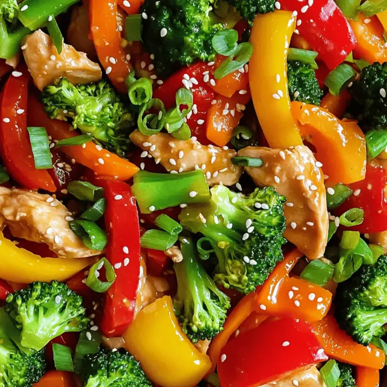 Für dieses leckere Gericht benötigen Sie: - 500g Hähnchenbrustfilet, dünn aufgeschnitten - 2 Esslöffel frischer Ingwer, fein gehackt - 4 Knoblauchzehen, fein gehackt - 1 rote Paprika, in Streifen geschnitten - 1 gelbe Paprika, in Streifen geschnitten - 1 Tasse Brokkoliröschen - 2 Karotten, in feine Streifen geschnitten (Julienne) Diese Zutaten bringen den tollen Geschmack in Ihr Stir-Fry. Das Hähnchen bietet eine gute Proteinquelle, während das Gemüse viele Vitamine liefert. Für den perfekten Geschmack verwenden wir: - 3 Esslöffel Sojasauce - 2 Esslöffel Sesamöl - 1 Esslöffel Maisstärke - Salz und Pfeffer nach Geschmack Die Sojasauce gibt dem Gericht Tiefe. Sesamöl bringt ein nussiges Aroma. Falls Sie etwas anderes probieren möchten, gibt es viele Optionen. - Statt Hähnchen können Sie Tofu verwenden. - Gemüse wie Zucchini oder Erbsen sind tolle Ergänzungen. - Verwenden Sie Kokosöl, wenn Sie keinen Sesam mögen. Diese Alternativen helfen, das Gericht anzupassen. Für die vollständige Rezeptanleitung schauen Sie sich das Full Recipe an. Beginne mit der Vorbereitung des Hähnchens. Nimm 500g Hähnchenbrustfilet und schneide es in dünne Scheiben. Das Hähnchen sollte gleichmäßig geschnitten sein, damit es gut kocht. In einer mittelgroßen Schüssel vermenge das geschnittene Hähnchen mit 3 Esslöffeln Sojasauce, 2 Esslöffeln frischem Ingwer und 4 gehackten Knoblauchzehen. Füge 1 Esslöffel Maisstärke sowie Salz und Pfeffer nach Geschmack hinzu. Lass das Hähnchen 15 Minuten marinieren. So ziehen die Aromen ein und das Fleisch wird zart. Jetzt ist es Zeit für das Gemüse. Schneide 1 rote und 1 gelbe Paprika in Streifen. Nimm 2 Karotten und schneide sie in feine Streifen, auch bekannt als Julienne. Bereite 1 Tasse Brokkoliröschen vor. Stelle sicher, dass das Gemüse frisch ist, damit es knackig bleibt. Das Gemüseschnitt sorgt für eine bunte und gesunde Note in deinem Gericht. Erhitze 1 Esslöffel Sesamöl in einem Wok oder einer großen Pfanne bei mittlerer bis hoher Hitze. Wenn das Öl heiß ist, gib das marinierte Hähnchen in die Pfanne. Brate es 5-7 Minuten lang, bis es durchgegart ist und nicht mehr rosa aussieht. Nimm das Hähnchen aus der Pfanne und lege es beiseite. Füge jetzt das restliche Sesamöl hinzu und brate die geschnittenen Karotten für etwa 2 Minuten. Danach kommen die Brokkoliröschen und Paprikastreifen dazu. Brate alles für 4-5 Minuten, bis das Gemüse zart und knackig ist. Gib das Hähnchen zurück in die Pfanne und vermenge alles gut für weitere 2-3 Minuten. Das Gericht ist nun bereit. Garniere es mit Frühlingszwiebeln und Sesamkörnern. So wird das Essen schön und lecker. Diese einfache Schritt-für-Schritt-Anleitung hilft dir, das Rezept schnell und einfach zuzubereiten. Du kannst die vollständige Anleitung im Full Recipe finden. Die Marinade ist wichtig für den Geschmack. Mische das Hähnchen mit Sojasauce, Ingwer, und Knoblauch. Lass das Hähnchen mindestens 15 Minuten marinieren. So zieht der Geschmack gut ein. Du kannst das Hähnchen auch länger marinieren, wenn du mehr Zeit hast. Das macht das Fleisch noch zarter. Gemüse braucht etwas weniger Zeit als das Hähnchen. Brate die Karotten zuerst, da sie härter sind. Nach zwei Minuten kannst du Brokkoli und Paprika hinzufügen. Brate das Gemüse, bis es weich, aber noch knackig ist. So bleibt die Farbe schön und der Geschmack frisch. Achte darauf, das Gemüse nicht zu lange zu garen, um die Nährstoffe zu erhalten. Um das Gericht aromatisch zu halten, verwende frische Zutaten. Frischer Ingwer und Knoblauch geben viel Geschmack. Achte darauf, die Hitze nicht zu hoch zu stellen. So verbrennen die Aromen nicht. Füge die Marinade am Ende hinzu, um die Aromen zu verstärken. Rühre alles gut um, sodass die Aromen sich vermischen. So bleibt dein Ginger Garlic Chicken Stir-Fry lecker und intensiv. Für das vollständige Rezept schaue dir den Abschnitt "Full Recipe" an. {{image_4}} Wenn du eine vegetarische Variante magst, ersetze das Hähnchen durch Tofu oder Tempeh. Schneide den Tofu in kleine Würfel und mariniere ihn wie im Originalrezept. Brate den Tofu dann knusprig an, bevor du das Gemüse hinzufügst. Das gibt dir einen tollen Geschmack und eine gute Textur. Du kannst auch andere Proteine verwenden. Garnelen sind eine leckere Option. Sie brauchen weniger Zeit zum Kochen. Einfach die Garnelen in die Pfanne geben, sobald das Gemüse fast fertig ist. Auch Rindfleischstreifen oder Hähnchenbrust können gut harmonieren. Achte nur darauf, dass du die Garzeit anpasst. Experimentiere mit verschiedenen Gemüsesorten! Zucchini, Zuckerschoten oder Pak Choi bringen neue Aromen. Du kannst auch gefrorenes Gemüse verwenden, wenn du etwas Zeit sparen möchtest. Mixe und kombiniere nach Lust und Laune, um immer wieder neue Geschmäcker zu entdecken. Für das vollständige Rezept findest du den [Full Recipe]. Um dein Ginger Garlic Chicken Stir-Fry frisch zu halten, bewahre es in einem luftdichten Behälter auf. Das Gericht bleibt so bis zu drei Tage im Kühlschrank genießbar. Achte darauf, dass das Gericht vollständig abgekühlt ist, bevor du es in den Kühlschrank stellst. Dadurch verhinderst du Kondenswasser, das die Qualität beeinträchtigen kann. Du kannst dein Ginger Garlic Chicken Stir-Fry auch einfrieren. Teile das Gericht in Portionen auf und lege sie in gefriergeeignete Beutel. Achte darauf, die Luft herauszudrücken, um Gefrierbrand zu vermeiden. Im Gefrierschrank hält es bis zu drei Monate. Wenn du es verwenden möchtest, lege die Portion einfach über Nacht in den Kühlschrank, um es sicher aufzutauen. Um das Gericht wieder aufzuwärmen, benutze eine Pfanne oder die Mikrowelle. In der Pfanne erhitze das Gericht bei mittlerer Hitze, bis es ganz warm ist. In der Mikrowelle erwärmst du es in kurzen Intervallen von 1-2 Minuten. Rühre das Gericht zwischendurch um, damit es gleichmäßig warm wird. So bleibt der Geschmack frisch und lecker. Diese Tipps helfen dir, dein Ginger Garlic Chicken Stir-Fry auch später zu genießen. Für das vollständige Rezept, schau dir die [Full Recipe] an. Du kannst Ginger Garlic Chicken Stir-Fry bis zu drei Tage im Kühlschrank aufbewahren. Achte darauf, das Gericht in einem luftdichten Behälter zu lagern. Wenn du es länger aufbewahren möchtest, friere es in einem geeigneten Behälter ein. So bleibt der Geschmack frisch und lecker. Ja, du kannst das Rezept ganz nach deinem Geschmack anpassen. Möchtest du mehr Gemüse? Füge Zucchini oder Pilze hinzu. Du kannst auch andere Proteine wie Tofu oder Garnelen verwenden. Experimentiere mit verschiedenen Saucen wie Teriyaki oder süßer Sojasauce. Das macht das Gericht spannend und neu! Typisch servierst du dazu Reis oder Nudeln. Beides nimmt die köstliche Sauce gut auf. Du kannst auch einen frischen Salat als Beilage offerieren, um einen schönen Kontrast zu bieten. Für einen zusätzlichen Crunch sind geröstete Nüsse oder Sesamkörner ideal. Probiere diese Kombinationen aus dem [Full Recipe] und finde deinen Favoriten! Zusammenfassend haben wir die Schlüsselzutaten für Ginger Garlic Chicken Stir-Fry durchlaufen und Schritt-für-Schritt erklärt, wie man es zubereitet. Ich habe Tipps gegeben, um das Gericht schmackhaft zu halten, und Variationen besprochen, um Abwechslung in Ihre Küche zu bringen. Achten Sie auf die richtige Lagerung, um die Frische zu erhalten. Experimentieren Sie mit verschiedenen Zutaten, um Ihr perfektes Gericht zu finden. Kochen soll Spaß machen und lecker sein!