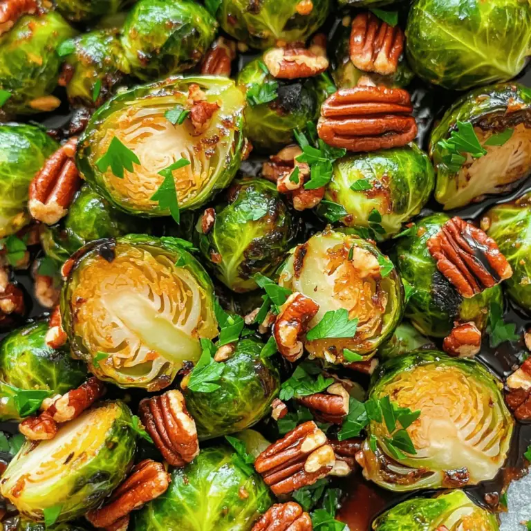 Die Hauptzutaten für dieses Rezept sind einfach und leicht zu finden. Hier ist, was du brauchst: - 450 g Rosenkohl, geftrimmt und halbiert - 3 Esslöffel Olivenöl - 60 ml reiner Ahornsirup - 2 Esslöffel Balsamico-Essig - 1 Teelöffel Dijon-Senf - Salz und Pfeffer nach Geschmack - 30 g Pekannüsse, grob gehackt - Frische Petersilie, gehackt, zum Garnieren Diese Zutaten bringen viel Geschmack und Textur in dein Gericht. Der Ahornsirup gibt eine süße Note, die perfekt mit dem erdigen Geschmack des Rosenkohls harmoniert. Wenn du frischen Rosenkohl wählst, achte auf die Farbe. Er sollte eine leuchtend grüne Farbe haben. Die Blätter sollten fest und knackig sein. Vermeide Rosenkohl mit gelben oder braunen Flecken. Das bedeutet, dass sie alt sind oder nicht frisch. Rosenkohl ist am besten in der Herbst- und Wintersaison. In dieser Zeit sind sie süßer und zarter. Du kannst auch lokale Märkte besuchen. Dort findest du oft frischeren Rosenkohl als im Supermarkt. Falls du keine Pekannüsse magst oder sie nicht zur Hand hast, gibt es gute Alternativen. Walnüsse sind eine tolle Option. Sie haben einen ähnlichen Geschmack und eine schöne Textur. Mandeln sind auch eine gute Wahl. Sie können in Stücke oder Scheiben geschnitten werden. Für ein nussfreies Gericht kannst du geröstete Sonnenblumenkerne verwenden. Diese bringen ebenfalls einen schönen Crunch und Geschmack. Probiere verschiedene Nüsse aus, um deine perfekte Mischung zu finden! Zuerst bereiten wir die Zutaten vor. Der frische Rosenkohl ist der Hauptdarsteller. Achte darauf, dass du 450 g Rosenkohl hast, geftrimmt und halbiert. Das bedeutet, dass der Rosenkohl von äußeren Blättern befreit und in zwei Hälften geschnitten wird. So werden sie gleichmäßiger gar. Du benötigst auch 3 Esslöffel Olivenöl, 60 ml reinen Ahornsirup, 2 Esslöffel Balsamico-Essig und 1 Teelöffel Dijon-Senf. Die letzten Zutaten sind Salz und Pfeffer nach Geschmack, sowie 30 g grob gehackte Pekannüsse für den Crunch und frische Petersilie zum Garnieren. Jetzt ist es Zeit für die Marinade. In einer großen Schüssel vermenge das Olivenöl, den Ahornsirup, den Balsamico-Essig und den Dijon-Senf. Diese Mischung gibt dem Rosenkohl einen süßen und herzhaften Geschmack. Füge eine Prise Salz und Pfeffer hinzu. Rühre alles gut um, bis die Marinade gut vermischt ist. Dann gib die halbierten Rosenkohlhälften in die Schüssel. Rühre sie um, bis sie gleichmäßig mit der Marinade überzogen sind. Heize deinen Ofen auf 200 °C vor. Verteile die glasierten Rosenkohlhälften auf einem großen Backblech in einer einzigen Schicht. So garen sie gleichmäßig. Röste den Rosenkohl im Ofen für 20 bis 25 Minuten. Nach der Hälfte der Zeit solltest du die Röschen umdrehen, damit sie schön bräunen. In den letzten 5 Minuten streue die grob gehackten Pekannüsse über den Rosenkohl. So werden sie leicht geröstet und geben einen tollen Geschmack. Wenn der Rosenkohl fertig ist, nimm ihn aus dem Ofen und lass ihn kurz abkühlen. Vor dem Servieren kannst du die Gewürze nach Geschmack anpassen. Vergiss nicht, ihn mit frisch gehackter Petersilie zu garnieren! Um die besten Röstergebnisse zu erzielen, ist die Temperatur wichtig. Heize den Ofen auf 200 °C vor. Das hilft, den Rosenkohl außen knusprig und innen zart zu machen. Verteile die Röschen gleichmäßig auf dem Blech. So garen sie gleichmäßig. Wende sie nach der Hälfte der Zeit. So bräunen sie schön. Die Aromen sind wichtig. Du kannst die Gewürze nach deinem Geschmack anpassen. Füge mehr Salz oder Pfeffer hinzu, wenn du es würziger magst. Ein Hauch von Knoblauchpulver kann auch gut passen. Experimentiere mit anderen Gewürzen, wie Paprika oder Kreuzkümmel. So findest du deinen perfekten Geschmack. Frische Kräuter bringen Farbe und Geschmack. Petersilie ist eine tolle Wahl. Sie passt gut zu den süßen Noten des Ahornsirups. Du kannst auch Thymian oder Rosmarin verwenden. Hacke die Kräuter grob und streue sie vor dem Servieren über den Rosenkohl. So verleihst du deinem Gericht eine frische Note. Für das volle Rezept schau dir bitte den Abschnitt "Full Recipe" an. {{image_4}} Wenn Sie etwas Neues probieren möchten, gibt es viele Glasuren für Rosenkohl. Eine köstliche Option ist eine Honig-Senf-Glasur. Mischen Sie Honig mit Dijon-Senf und etwas Olivenöl. Diese Mischung gibt dem Rosenkohl eine süße und würzige Note. Eine andere Möglichkeit ist eine Balsamico-Glasur. Reduzieren Sie Balsamico-Essig mit Honig oder Ahornsirup, bis er dickflüssig wird. Diese Glasur sorgt für eine schöne karamellisierte Schicht. Sie können noch mehr Geschmack hinzufügen. Probieren Sie, geröstete Knoblauchzehen zu den Rosenkohl zu geben. Sie verleihen ein tiefes Aroma. Auch Speckstückchen oder Pancetta passen wunderbar dazu. Sie bringen einen salzigen und herzhaften Geschmack. Für einen frischen Kick fügen Sie Zitronensaft oder Zitronenschale hinzu. Das bringt eine angenehme Säure. Möchten Sie die Rezeptur anpassen? Für eine vegane Option verwenden Sie Agavendicksaft anstelle von Ahornsirup. Das Ergebnis ist ebenfalls süß und lecker. Wenn Sie auf die Nüsse verzichten möchten, können Sie Sonnenblumenkerne verwenden. Diese sind knackig und bieten eine ähnliche Textur. Vergessen Sie nicht, frische Kräuter wie Thymian oder Rosmarin hinzuzufügen. Diese verleihen dem Gericht eine aromatische Note. Für die vollständige Zubereitung besuchen Sie das [Full Recipe]. Um die Reste der Ahornsirup-glasierten Rosenkohl richtig zu speichern, lege sie in einen luftdichten Behälter. Lass sie zuerst abkühlen, bevor du sie verschließt. So bleiben sie frisch und schmackhaft. Du kannst sie bis zu drei Tage im Kühlschrank aufbewahren. Um den Rosenkohl wieder aufzuwärmen, verwende am besten den Ofen oder die Pfanne. Im Ofen heize ihn auf 180 °C und backe ihn für 10 bis 15 Minuten. In der Pfanne kannst du ihn bei mittlerer Hitze mit etwas Olivenöl anbraten. So wird er wieder knusprig und lecker. Im Kühlschrank hält die Mischung etwa drei Tage. Gefrorener Rosenkohl bleibt bis zu drei Monate gut. Um ihn einzufrieren, lege ihn in einen gefriergeeigneten Behälter oder einen Beutel. Stelle sicher, dass du so viel Luft wie möglich entfernst. Vor der Verwendung taue den Rosenkohl im Kühlschrank auf. Verwende die Reste in einer neuen Mahlzeit oder als Beilage. Für die volle Rezeptanleitung, schau dir das Full Recipe an. Die ahornsirup-glasierten Rosenkohl sind im Kühlschrank etwa drei bis vier Tage haltbar. Lagern Sie sie in einem luftdichten Behälter. So bleiben sie frisch und lecker. Wenn Sie die Reste nicht sofort essen möchten, können Sie sie auch einfrieren. Achten Sie darauf, sie gut abzudecken. Ja, Sie können gefrorenen Rosenkohl verwenden. Achten Sie darauf, ihn vor der Zubereitung vollständig aufzutauen. Das hilft, die richtige Textur zu erhalten. Gefrorener Rosenkohl kann etwas weicher sein, aber er wird immer noch gut schmecken. Die Glasur mit Ahornsirup wird auch hier gut haften. Um den Rosenkohl für den Grill vorzubereiten, schneiden Sie die Röschen in Hälften. Mischen Sie sie mit Olivenöl und Gewürzen, wie im [Full Recipe] beschrieben. Lassen Sie die Mischung mindestens 30 Minuten marinieren. Dann legen Sie die Röschen auf den Grill. Grillen Sie sie bei mittlerer Hitze etwa 10 bis 15 Minuten, bis sie zart sind. Wenden Sie sie regelmäßig, damit sie gleichmäßig garen und eine schöne Grillmarkierung erhalten. Ahornsirup-glasierter Rosenkohl bietet viel Geschmack und gesunde Nährstoffe. Wir haben die besten Zutaten, Zubereitungsschritte und Tipps durchgesehen. Frischer Rosenkohl ist der Schlüssel für den besten Geschmack. Vergessen Sie nicht, mit verschiedenen Nüssen und Gewürzen zu experimentieren. Lagern Sie Reste richtig, um die Frische zu bewahren. Halten Sie sich an die Tipps, um großartige Ergebnisse zu erzielen. Kochen Sie kreativ und genießen Sie Ihre Mahlzeit. Nutzen Sie diese Anleitung, um Ihre nächste Beilage zu perfektionieren.
