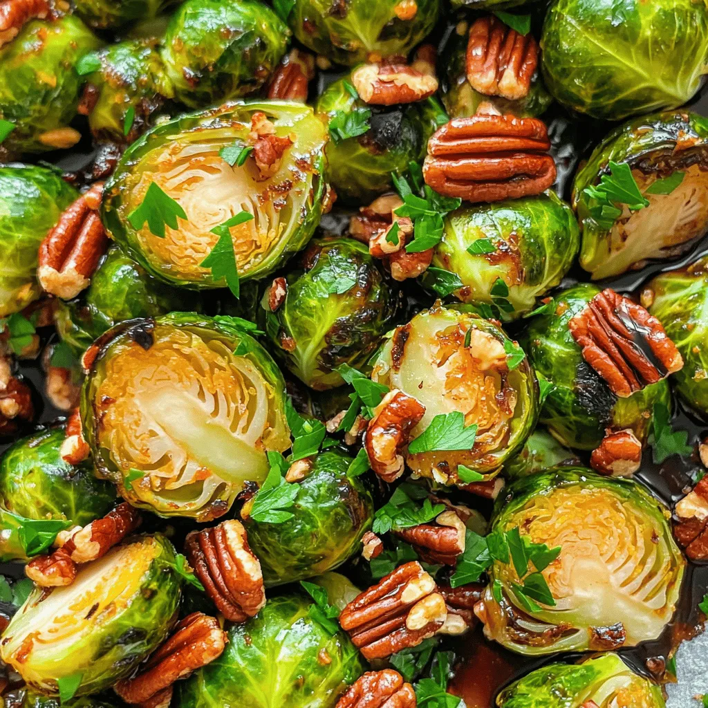 Die Hauptzutaten für dieses Rezept sind einfach und leicht zu finden. Hier ist, was du brauchst: - 450 g Rosenkohl, geftrimmt und halbiert - 3 Esslöffel Olivenöl - 60 ml reiner Ahornsirup - 2 Esslöffel Balsamico-Essig - 1 Teelöffel Dijon-Senf - Salz und Pfeffer nach Geschmack - 30 g Pekannüsse, grob gehackt - Frische Petersilie, gehackt, zum Garnieren Diese Zutaten bringen viel Geschmack und Textur in dein Gericht. Der Ahornsirup gibt eine süße Note, die perfekt mit dem erdigen Geschmack des Rosenkohls harmoniert. Wenn du frischen Rosenkohl wählst, achte auf die Farbe. Er sollte eine leuchtend grüne Farbe haben. Die Blätter sollten fest und knackig sein. Vermeide Rosenkohl mit gelben oder braunen Flecken. Das bedeutet, dass sie alt sind oder nicht frisch. Rosenkohl ist am besten in der Herbst- und Wintersaison. In dieser Zeit sind sie süßer und zarter. Du kannst auch lokale Märkte besuchen. Dort findest du oft frischeren Rosenkohl als im Supermarkt. Falls du keine Pekannüsse magst oder sie nicht zur Hand hast, gibt es gute Alternativen. Walnüsse sind eine tolle Option. Sie haben einen ähnlichen Geschmack und eine schöne Textur. Mandeln sind auch eine gute Wahl. Sie können in Stücke oder Scheiben geschnitten werden. Für ein nussfreies Gericht kannst du geröstete Sonnenblumenkerne verwenden. Diese bringen ebenfalls einen schönen Crunch und Geschmack. Probiere verschiedene Nüsse aus, um deine perfekte Mischung zu finden! Zuerst bereiten wir die Zutaten vor. Der frische Rosenkohl ist der Hauptdarsteller. Achte darauf, dass du 450 g Rosenkohl hast, geftrimmt und halbiert. Das bedeutet, dass der Rosenkohl von äußeren Blättern befreit und in zwei Hälften geschnitten wird. So werden sie gleichmäßiger gar. Du benötigst auch 3 Esslöffel Olivenöl, 60 ml reinen Ahornsirup, 2 Esslöffel Balsamico-Essig und 1 Teelöffel Dijon-Senf. Die letzten Zutaten sind Salz und Pfeffer nach Geschmack, sowie 30 g grob gehackte Pekannüsse für den Crunch und frische Petersilie zum Garnieren. Jetzt ist es Zeit für die Marinade. In einer großen Schüssel vermenge das Olivenöl, den Ahornsirup, den Balsamico-Essig und den Dijon-Senf. Diese Mischung gibt dem Rosenkohl einen süßen und herzhaften Geschmack. Füge eine Prise Salz und Pfeffer hinzu. Rühre alles gut um, bis die Marinade gut vermischt ist. Dann gib die halbierten Rosenkohlhälften in die Schüssel. Rühre sie um, bis sie gleichmäßig mit der Marinade überzogen sind. Heize deinen Ofen auf 200 °C vor. Verteile die glasierten Rosenkohlhälften auf einem großen Backblech in einer einzigen Schicht. So garen sie gleichmäßig. Röste den Rosenkohl im Ofen für 20 bis 25 Minuten. Nach der Hälfte der Zeit solltest du die Röschen umdrehen, damit sie schön bräunen. In den letzten 5 Minuten streue die grob gehackten Pekannüsse über den Rosenkohl. So werden sie leicht geröstet und geben einen tollen Geschmack. Wenn der Rosenkohl fertig ist, nimm ihn aus dem Ofen und lass ihn kurz abkühlen. Vor dem Servieren kannst du die Gewürze nach Geschmack anpassen. Vergiss nicht, ihn mit frisch gehackter Petersilie zu garnieren! Um die besten Röstergebnisse zu erzielen, ist die Temperatur wichtig. Heize den Ofen auf 200 °C vor. Das hilft, den Rosenkohl außen knusprig und innen zart zu machen. Verteile die Röschen gleichmäßig auf dem Blech. So garen sie gleichmäßig. Wende sie nach der Hälfte der Zeit. So bräunen sie schön. Die Aromen sind wichtig. Du kannst die Gewürze nach deinem Geschmack anpassen. Füge mehr Salz oder Pfeffer hinzu, wenn du es würziger magst. Ein Hauch von Knoblauchpulver kann auch gut passen. Experimentiere mit anderen Gewürzen, wie Paprika oder Kreuzkümmel. So findest du deinen perfekten Geschmack. Frische Kräuter bringen Farbe und Geschmack. Petersilie ist eine tolle Wahl. Sie passt gut zu den süßen Noten des Ahornsirups. Du kannst auch Thymian oder Rosmarin verwenden. Hacke die Kräuter grob und streue sie vor dem Servieren über den Rosenkohl. So verleihst du deinem Gericht eine frische Note. Für das volle Rezept schau dir bitte den Abschnitt "Full Recipe" an. {{image_4}} Wenn Sie etwas Neues probieren möchten, gibt es viele Glasuren für Rosenkohl. Eine köstliche Option ist eine Honig-Senf-Glasur. Mischen Sie Honig mit Dijon-Senf und etwas Olivenöl. Diese Mischung gibt dem Rosenkohl eine süße und würzige Note. Eine andere Möglichkeit ist eine Balsamico-Glasur. Reduzieren Sie Balsamico-Essig mit Honig oder Ahornsirup, bis er dickflüssig wird. Diese Glasur sorgt für eine schöne karamellisierte Schicht. Sie können noch mehr Geschmack hinzufügen. Probieren Sie, geröstete Knoblauchzehen zu den Rosenkohl zu geben. Sie verleihen ein tiefes Aroma. Auch Speckstückchen oder Pancetta passen wunderbar dazu. Sie bringen einen salzigen und herzhaften Geschmack. Für einen frischen Kick fügen Sie Zitronensaft oder Zitronenschale hinzu. Das bringt eine angenehme Säure. Möchten Sie die Rezeptur anpassen? Für eine vegane Option verwenden Sie Agavendicksaft anstelle von Ahornsirup. Das Ergebnis ist ebenfalls süß und lecker. Wenn Sie auf die Nüsse verzichten möchten, können Sie Sonnenblumenkerne verwenden. Diese sind knackig und bieten eine ähnliche Textur. Vergessen Sie nicht, frische Kräuter wie Thymian oder Rosmarin hinzuzufügen. Diese verleihen dem Gericht eine aromatische Note. Für die vollständige Zubereitung besuchen Sie das [Full Recipe]. Um die Reste der Ahornsirup-glasierten Rosenkohl richtig zu speichern, lege sie in einen luftdichten Behälter. Lass sie zuerst abkühlen, bevor du sie verschließt. So bleiben sie frisch und schmackhaft. Du kannst sie bis zu drei Tage im Kühlschrank aufbewahren. Um den Rosenkohl wieder aufzuwärmen, verwende am besten den Ofen oder die Pfanne. Im Ofen heize ihn auf 180 °C und backe ihn für 10 bis 15 Minuten. In der Pfanne kannst du ihn bei mittlerer Hitze mit etwas Olivenöl anbraten. So wird er wieder knusprig und lecker. Im Kühlschrank hält die Mischung etwa drei Tage. Gefrorener Rosenkohl bleibt bis zu drei Monate gut. Um ihn einzufrieren, lege ihn in einen gefriergeeigneten Behälter oder einen Beutel. Stelle sicher, dass du so viel Luft wie möglich entfernst. Vor der Verwendung taue den Rosenkohl im Kühlschrank auf. Verwende die Reste in einer neuen Mahlzeit oder als Beilage. Für die volle Rezeptanleitung, schau dir das Full Recipe an. Die ahornsirup-glasierten Rosenkohl sind im Kühlschrank etwa drei bis vier Tage haltbar. Lagern Sie sie in einem luftdichten Behälter. So bleiben sie frisch und lecker. Wenn Sie die Reste nicht sofort essen möchten, können Sie sie auch einfrieren. Achten Sie darauf, sie gut abzudecken. Ja, Sie können gefrorenen Rosenkohl verwenden. Achten Sie darauf, ihn vor der Zubereitung vollständig aufzutauen. Das hilft, die richtige Textur zu erhalten. Gefrorener Rosenkohl kann etwas weicher sein, aber er wird immer noch gut schmecken. Die Glasur mit Ahornsirup wird auch hier gut haften. Um den Rosenkohl für den Grill vorzubereiten, schneiden Sie die Röschen in Hälften. Mischen Sie sie mit Olivenöl und Gewürzen, wie im [Full Recipe] beschrieben. Lassen Sie die Mischung mindestens 30 Minuten marinieren. Dann legen Sie die Röschen auf den Grill. Grillen Sie sie bei mittlerer Hitze etwa 10 bis 15 Minuten, bis sie zart sind. Wenden Sie sie regelmäßig, damit sie gleichmäßig garen und eine schöne Grillmarkierung erhalten. Ahornsirup-glasierter Rosenkohl bietet viel Geschmack und gesunde Nährstoffe. Wir haben die besten Zutaten, Zubereitungsschritte und Tipps durchgesehen. Frischer Rosenkohl ist der Schlüssel für den besten Geschmack. Vergessen Sie nicht, mit verschiedenen Nüssen und Gewürzen zu experimentieren. Lagern Sie Reste richtig, um die Frische zu bewahren. Halten Sie sich an die Tipps, um großartige Ergebnisse zu erzielen. Kochen Sie kreativ und genießen Sie Ihre Mahlzeit. Nutzen Sie diese Anleitung, um Ihre nächste Beilage zu perfektionieren.