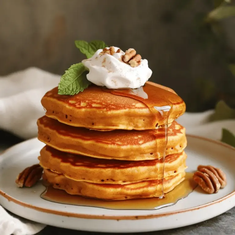 Für die perfekten Kürbis Gewürz Pfannkuchen benötigen Sie folgende Zutaten: - 1 Tasse Weizenmehl - 2 Esslöffel brauner Zucker - 1 Esslöffel Backpulver - 1 Teelöffel gemahlener Zimt - 1/2 Teelöffel gemahlene Muskatnuss - 1/4 Teelöffel gemahlener Ingwer - 1/4 Teelöffel gemahlene Nelken - 1/2 Teelöffel Salz - 1/2 Tasse Kürbispüree aus der Dose - 1 Tasse Milch (tierisch oder pflanzlich) - 2 Esslöffel Pflanzenöl (oder geschmolzenes Kokosöl) - 1 großes Ei - Optional: Ahornsirup und Schlagsahne zum Servieren Kürbispüree ist der Star dieses Rezepts. Es bringt nicht nur Geschmack, sondern auch Feuchtigkeit. Ich empfehle, das Püree aus der Dose zu verwenden, da es bereits gekocht ist. Wenn Sie frischen Kürbis verwenden möchten, kochen Sie ihn zuerst, bis er weich ist. Dann pürieren Sie ihn. Dies kann etwas mehr Zeit in Anspruch nehmen, aber es lohnt sich! Wenn Sie Allergien haben oder spezielle Diäten einhalten, gibt es tolle Alternativen: - Weizenmehl: Verwenden Sie glutenfreies Mehl oder Mandelnmehl. - Milch: Pflanzenmilch wie Mandel- oder Hafermilch funktioniert gut. - Eier: Ein Leinsamen-Ei (1 Esslöffel Leinsamenmehl mit 3 Esslöffeln Wasser) kann als Ei-Ersatz dienen. - Zucker: Ersetzen Sie den braunen Zucker durch Kokoszucker oder Honig. Diese Tipps helfen Ihnen, die Pfannkuchen an Ihre Bedürfnisse anzupassen. Sie können alle Details im Full Recipe finden. Zuerst mische ich die trockenen Zutaten. In einer großen Schüssel gebe ich: - 1 Tasse Weizenmehl - 2 Esslöffel braunen Zucker - 1 Esslöffel Backpulver - 1 Teelöffel gemahlenen Zimt - 1/2 Teelöffel gemahlene Muskatnuss - 1/4 Teelöffel gemahlenen Ingwer - 1/4 Teelöffel gemahlene Nelken - 1/2 Teelöffel Salz Ich rühre alles mit einem Schneebesen gut um. Es ist wichtig, dass alles gleichmäßig verteilt ist. So sorgen wir für einen guten Geschmack. In einer anderen Schüssel bereite ich die flüssigen Zutaten vor. Ich gebe dazu: - 1/2 Tasse Kürbispüree aus der Dose - 1 Tasse Milch (tierisch oder pflanzlich) - 2 Esslöffel Pflanzenöl (oder geschmolzenes Kokosöl) - 1 großes Ei Ich verrühre die Zutaten gut. Es soll eine glatte Masse entstehen. Dann gebe ich die flüssigen Zutaten zu den trockenen. Ich hebe alles vorsichtig unter. Kleine Klumpen sind okay. Übermischen ist nicht nötig. Jetzt kommt der spannende Teil: das Braten! Ich heize eine beschichtete Pfanne auf mittlerer Hitze vor. Wenn nötig, fette ich sie leicht mit Butter oder Öl ein. Dann gebe ich für jeden Pfannkuchen etwa 1/4 Tasse Teig in die Pfanne. Ich warte, bis Bläschen auf der Oberfläche erscheinen. Das dauert etwa 2–3 Minuten. Dann wende ich den Pfannkuchen. Er brät weitere 1–2 Minuten, bis er goldbraun ist. Ich wiederhole den Vorgang mit dem restlichen Teig. Wenn die Pfannkuchen fertig sind, serviere ich sie warm. Ein Klecks Schlagsahne und etwas Ahornsirup machen sie besonders lecker. Für die perfekte Flip-Technik halte ich die Pfanne leicht schräg. So gleitet der Pfannkuchen einfacher. Übung macht den Meister! Ein häufiger Fehler ist das Übermischen des Teigs. Das kann die Pfannkuchen hart machen. Mische die Zutaten nur, bis gerade alles vermengt ist. Ein paar Klumpen sind in Ordnung. Ein weiterer Fehler ist die falsche Menge Kürbispüree. Zu viel kann die Pfannkuchen schwer machen. Halte dich an die Menge in der Full Recipe. Die Hitze ist entscheidend für gute Pfannkuchen. Stelle deine Pfanne auf mittlere Hitze ein. Wenn die Pfanne zu heiß ist, verbrennen die Pfannkuchen außen und bleiben innen roh. Wenn du einen Tropfen Wasser in die Pfanne gibst und er zischt, ist es bereit. Probiere einen Testpfannkuchen, um die Hitze zu prüfen. Für das beste Erlebnis stapel die Pfannkuchen hoch auf einem Teller. Träufle etwas Ahornsirup darüber. Dekoriere mit einer Prise Zimt oder gehackten Pekannüssen. Füge frische Minze hinzu, um Farbe und Frische zu bringen. Serviere sie warm für den besten Genuss. {{image_4}} Wenn du glutenfreie Kürbis-Gewürz-Pfannkuchen machen möchtest, kannst du das Weizenmehl ersetzen. Nutze einfach glutenfreies Mehl oder eine Mischung. Diese Mehle sind oft aus Reis oder Mandeln. So bleibt der Geschmack lecker und die Textur gut. Du kannst auch Hafermehl probieren. Es gibt viele Optionen, die gut funktionieren. Um deine Pfannkuchen aufregender zu machen, füge Schokoladenstückchen oder Nüsse hinzu. Walnüsse oder Pekannüsse passen hervorragend. Du kannst auch ein paar Blaubeeren oder Äpfel unter den Teig mischen. Diese Zutaten bringen frische Aromen und eine tolle Textur. Probiere auch ein bisschen Vanilleextrakt für mehr Geschmack. Die amerikanische Version ist oft dicker und fluffiger. Sie hat eine süße Note durch den Zucker und die Gewürze. In Europa sind Pfannkuchen dünner und eher wie Crêpes. Du kannst die Gewürze anpassen und mehr oder weniger Zucker verwenden. So kannst du die Pfannkuchen nach deinem Geschmack gestalten. Ich liebe es, die Zutaten und die Zubereitung zu kombinieren, um neue Varianten zu schaffen. Nach dem Kochen sollten Sie Ihre Kürbis Gewürz Pfannkuchen richtig lagern. Lassen Sie die Pfannkuchen zuerst abkühlen. Legen Sie dann die Pfannkuchen in einen luftdichten Behälter. Trennen Sie jede Schicht mit Backpapier, damit sie nicht aneinanderkleben. Diese Methode hilft, die Pfannkuchen frisch zu halten. Um die Pfannkuchen wieder zu erwärmen, nutzen Sie die Mikrowelle oder die Pfanne. In der Mikrowelle legen Sie die Pfannkuchen auf einen Teller und decken sie mit einem feuchten Papiertuch ab. Erhitzen Sie sie für 20 bis 30 Sekunden. In der Pfanne erhitzen Sie etwas Öl oder Butter bei mittlerer Hitze. Braten Sie die Pfannkuchen etwa 1–2 Minuten pro Seite. So bleiben sie lecker und warm. Im Kühlschrank halten sich die Pfannkuchen 3 bis 5 Tage. Stellen Sie sicher, dass sie gut verpackt sind. Wenn Sie die Pfannkuchen länger aufbewahren möchten, frieren Sie sie ein. Legen Sie sie in eine Gefrierbox und trennen Sie jede Schicht mit Backpapier. Im Gefrierschrank sind sie bis zu 2 Monate haltbar. So haben Sie immer einen schnellen Snack bereit. Um die besten Kürbis-Gewürz-Pfannkuchen zu machen, nutze frische Zutaten. Beginne mit hochwertigem Weizenmehl und frischem Kürbispüree. Mische die trockenen und flüssigen Zutaten gut, aber übermische nicht. Das sorgt für fluffige Pfannkuchen. Achte darauf, die Pfanne gut vorzuheizen. So bräunen die Pfannkuchen gleichmäßig. Serviere sie warm mit Ahornsirup und Schlagsahne. Diese Kombination hebt den Geschmack. Ja, du kannst diese Pfannkuchen im Voraus machen. Bereite den Teig am Abend vorher vor und bewahre ihn im Kühlschrank auf. Du kannst auch die Pfannkuchen selbst zubereiten und sie dann lagern. Lasse sie jedoch abkühlen, bevor du sie in einem luftdichten Behälter aufbewahrst. So bleiben sie frisch. Wenn du sie wieder erhitzen möchtest, benutze eine Pfanne oder die Mikrowelle. Vorgefertigte Kürbis-Gewürz-Pfannkuchen-Mischungen findest du in den meisten Supermärkten. Schau in der Backabteilung oder bei den saisonalen Produkten. Marken wie Krusteaz oder Betty Crocker bieten oft solche Mischungen an. Diese sind eine schnelle Option, wenn du wenig Zeit hast. Sie sind einfach zu verwenden und sparen dir das Messen der Zutaten. Zusammenfassend habe ich die wichtigsten Schritte für köstliche Kürbis-Gewürz-Pfannkuchen behandelt. Wir haben die Zutaten, die Zubereitung und wertvolle Tipps besprochen. Außerdem habe ich Variationen und Lagerungshinweise gegeben. Denke daran, etwas Kreativität hinzuzufügen, um deine Pfannkuchen besonders zu machen. Mit diesen Anleitungen wirst du sicher tolle Ergebnisse erzielen. Viel Spaß beim Kochen und Genießen deiner Pfannkuchen!