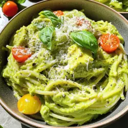 Für die perfekte cremige Avocado-Pasta brauchst du folgende Zutaten: - 2 reife Avocados - 2 Tassen gekochte Pasta (Spaghetti oder Fettuccine) - 1/4 Tasse frische Basilikumblätter - 1 Knoblauchzehe, fein gehackt - 3 Esslöffel Olivenöl - 1 Esslöffel Zitronensaft - 1/4 Teelöffel rote Pfefferflocken (optional für etwas Schärfe) - Salz und Pfeffer nach Geschmack - 1/4 Tasse geriebener Parmesan (oder Nährhefe für eine vegane Option) - Kirschtomaten, halbiert (zum Garnieren) - Zusätzliche Basilikumblätter zur Garnierung Die Wahl der Avocado ist wichtig. Hier sind einige Tipps, um die besten Avocados zu finden: - Suche nach reifen Avocados. Sie sollten sanft, aber nicht matschig sein. - Die Farbe ist ein Hinweis. Dunkelgrüne Avocados sind oft reifer. - Drücke leicht auf die Avocado. Wenn sie leicht nachgibt, ist sie perfekt. - Vermeide Avocados mit großen Dellen oder dunklen Flecken. Du kannst die cremige Avocado-Pasta leicht anpassen. Hier sind einige vegane Optionen: - Ersetze den Parmesan mit Nährhefe. Das gibt den gleichen herzhaften Geschmack. - Füge mehr Gemüse hinzu, wie Spinat oder Zucchini, um die Nährstoffe zu erhöhen. - Experimentiere mit anderen Kräutern, wie Petersilie oder Koriander, für neuen Geschmack. - Verwende glutenfreie Pasta, um das Gericht für alle geeignet zu machen. Für das gesamte Rezept schau dir die [Full Recipe] an. Koche zuerst die Pasta. Verwende Spaghetti oder Fettuccine. Koche die Pasta nach den Anweisungen auf der Verpackung. Achte darauf, dass sie al dente ist. Wenn die Pasta fertig ist, lasse sie gut abtropfen. Bewahre 1/2 Tasse Nudelwasser auf. Das hilft später, die Sauce zu verdünnen. Jetzt bereiten wir die Avocado-Sauce vor. Nimm zwei reife Avocados und halbiere sie. Entferne den Kern und löffle das Fruchtfleisch in einen Mixer. Füge die frischen Basilikumblätter, eine gehackte Knoblauchzehe, Olivenöl und Zitronensaft hinzu. Optional kannst du rote Pfefferflocken für etwas Schärfe hinzufügen. Würze alles mit Salz und Pfeffer. Mixe alles, bis die Sauce cremig und glatt ist. Wenn die Sauce zu dick ist, füge nach und nach das aufbewahrte Nudelwasser hinzu. In einer großen Schüssel vermenge die gekochte Pasta mit der Avocado-Sauce. Mische gut, damit die Pasta gleichmäßig beschichtet ist. Füge den geriebenen Parmesan oder Nährhefe hinzu und mische vorsichtig. Schmecke die Pasta nach Belieben mit Salz und Pfeffer ab. Serviere die Pasta sofort. Garniere sie mit halbierten Kirschtomaten und frischen Basilikumblättern. Für eine schöne Präsentation richte die Pasta in flachen Schalen an und träufle etwas Olivenöl darüber. Du kannst auch mehr Parmesan oder Nährhefe hinzufügen. Das sieht toll aus und schmeckt fantastisch. Probiere das Rezept für cremige Avocado-Pasta, es ist schnell und lecker! Ein häufiger Fehler ist, die Avocados zu früh zu pürieren. Warten Sie, bis sie reif sind. Eine reife Avocado fühlt sich weich an, wenn Sie sie sanft drücken. Ein weiterer Fehler ist, die Sauce zu stark zu würzen. Beginnen Sie mit wenig Salz und Pfeffer. So können Sie den Geschmack besser kontrollieren. Um Ihrer Avocado-Pasta mehr Geschmack zu verleihen, können Sie verschiedene Zutaten hinzufügen. Ein Spritzer Zitronensaft bringt Frische. Auch frische Kräuter wie Petersilie oder Schnittlauch passen gut. Experimentieren Sie mit geröstetem Knoblauch für eine tiefere Note. Rote Pfefferflocken geben einen leichten Kick, wenn Sie es schärfer mögen. Die Konsistenz der Sauce ist wichtig. Sie sollte cremig, aber nicht zu dick sein. Wenn die Sauce zu fest ist, fügen Sie nach und nach das aufbewahrte Nudelwasser hinzu. Beginnen Sie mit einem Esslöffel und rühren Sie gut um. So erreichen Sie die perfekte Cremigkeit. Die Sauce sollte die Pasta leicht umhüllen, ohne zu tropfen. Für das vollständige Rezept schauen Sie sich die cremige Avocado-Pasta-Delikatesse an. {{image_4}} Möchtest du mehr Proteine in dein Gericht bringen? Hähnchen und Garnelen sind perfekte Ergänzungen. Du kannst das Hähnchen grillen oder braten. Schneide es dann in kleine Stücke und mische es unter die Pasta. Für Garnelen, brate sie einfach in etwas Olivenöl. Füge sie kurz vor dem Servieren zur Avocado-Pasta hinzu. So erhältst du eine nahrhafte und leckere Mahlzeit. Wenn du Vegetarier bist, gibt es viele tolle Optionen. Du kannst die Pasta mit geröstetem Gemüse wie Zucchini, Paprika oder Brokkoli ergänzen. Diese Gemüse bringen zusätzlich Farbe und Geschmack in dein Gericht. Eine andere Idee ist, Kichererbsen hinzuzufügen. Sie sind nahrhaft und geben der Pasta mehr Biss. Diese Variationen sind nicht nur gesund, sondern auch sehr schmackhaft. Für eine glutenfreie Option kannst du spezielle Pasta aus Linsen oder Kichererbsen verwenden. Diese Sorten sind reich an Ballaststoffen und Eiweiß. Sie haben einen tollen Geschmack und eine gute Konsistenz. Koche die glutenfreie Pasta nach den Anweisungen auf der Verpackung. Dann mische sie einfach mit der cremigen Avocado-Sauce. So kannst du auch mit besonderen Ernährungsbedürfnissen ein leckeres Gericht genießen. Wenn du mehr über die Zubereitung erfahren möchtest, schau dir das [Full Recipe] an. Um die Reste der cremigen Avocado-Pasta frisch zu halten, lege sie in einen luftdichten Behälter. So bleibt die Pasta für ein paar Tage gut. Du kannst auch etwas Zitronensaft darüber träufeln. Das hilft, die Farbe der Avocados zu bewahren. Die Aufbewahrung im Kühlschrank lässt die Pasta etwa 2 bis 3 Tage frisch bleiben. Nach dieser Zeit kann die Sauce braun werden und die Textur ändern. Achte darauf, die Reste gut zu überprüfen, bevor du sie isst. Wenn du die Pasta aufwärmst, verwende eine Pfanne bei niedriger Hitze. Füge etwas Olivenöl oder Nudelwasser hinzu, um die Sauce cremig zu machen. Rühre gut um, damit die Pasta gleichmäßig erhitzt wird. Du kannst auch frische Kirschtomaten oder Basilikum hinzufügen, um den Geschmack aufzufrischen. Du kannst die cremige Avocado-Pasta bis zu zwei Tage im Kühlschrank aufbewahren. Achte darauf, die Pasta in einem luftdichten Behälter zu lagern. Die Avocado kann jedoch schnell braun werden. Ein Spritzer Zitronensaft hilft dabei, die Farbe frisch zu halten. Ja, du kannst die Avocado-Sauce im Voraus zubereiten. Püriere die Zutaten und lagere die Sauce in einem luftdichten Behälter. Füge etwas Zitronensaft hinzu, um die Frische zu bewahren. So bleibt die Sauce bis zu zwei Tage im Kühlschrank gut. Zu cremiger Avocado-Pasta passen viele Beilagen. Hier sind einige Ideen: - Gegrilltes Gemüse - Frischer gemischter Salat - Knuspriges Brot oder Focaccia - Gebratene Garnelen oder Hähnchen für mehr Protein Diese Beilagen ergänzen den Geschmack und bringen Abwechslung auf den Teller. Du kannst auch Kirschtomaten und frische Kräuter hinzufügen, um die Pasta zu garnieren. In diesem Artikel haben wir die Herstellung einer cremigen Avocado-Pasta leicht erklärt. Wir haben die Zutaten besprochen und Tipps für die besten Avocados gegeben. Außerdem habe ich vegane Alternativen und Anpassungen vorgestellt. Du hast gelernt, wie du häufige Fehler vermeidest und die Sauce perfekt machst. Denke daran, dass du die Pasta anpassen kannst. Sei kreativ mit Proteinen und zusätzlichen Aromen. Mit der richtigen Lagerung kannst du deine Reste frisch halten. Jetzt bist du bereit, diese köstliche Pasta zu genießen!