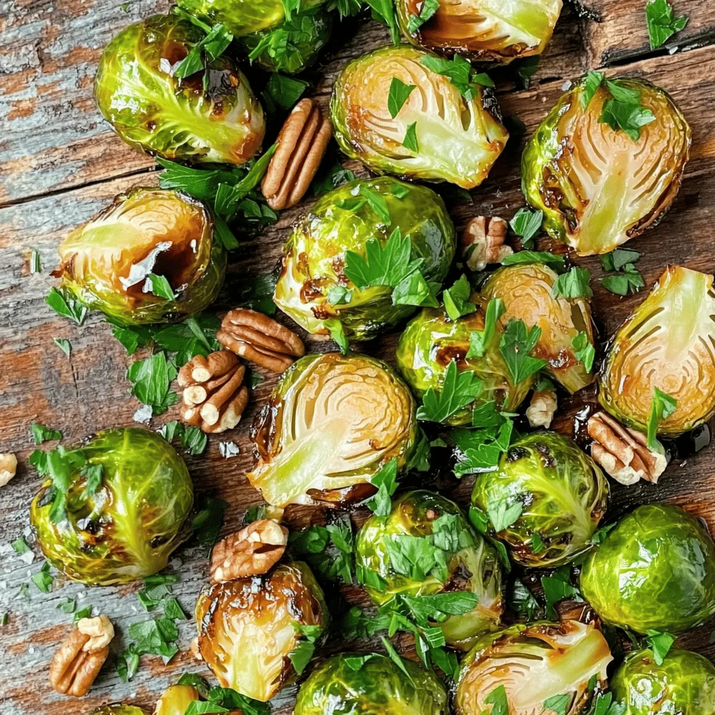 Um Balsamico-glazierte Rosenkohl zuzubereiten, brauchst du folgende Zutaten: - 450 g Rosenkohl, geputzt und halbiert - 3 Esslöffel Olivenöl - Salz und Pfeffer nach Geschmack - 60 ml Balsamico-Essig - 2 Esslöffel Honig - 2 Knoblauchzehen, fein gehackt - 35 g Pekannüsse, grob gehackt (optional) - 2 Esslöffel frische Petersilie, gehackt (zum Garnieren) Die Mengenangaben sind wichtig für den Geschmack. Der Rosenkohl ist die Hauptzutat. Er macht das Gericht gesund und sättigend. Das Olivenöl hilft beim Rösten und gibt einen feinen Geschmack. Salz und Pfeffer betonen die Aromen. Der Balsamico-Essig und der Honig geben der Glasur Süße und Säure. Knoblauch sorgt für ein leckeres Aroma. Pekannüsse bringen Knusprigkeit. Die Petersilie gibt dem Gericht eine schöne Farbe und Frische. Beim Kauf von Rosenkohl achte auf folgende Punkte: - Die Rosenkohl sollten fest und grün sein. - Vermeide welke oder gelbe Blätter. - Frische Rosenkohl duften angenehm. - Kaufe sie am besten in der Saison für den besten Geschmack. So bekommst du die besten Zutaten für dein Rezept. Für die volle Anleitung kannst du die Full Recipe ansehen. Heize deinen Ofen auf 200 °C vor. Ein heißer Ofen sorgt dafür, dass der Rosenkohl gut bräunt. Das ist wichtig für den Geschmack. Ein vorgeheizter Ofen gibt dir die besten Ergebnisse. Nimm 450 g Rosenkohl und putze ihn. Halbiere die Röschen, damit sie gleichmäßig garen. Gib die halbierten Rosenkohl in eine große Schüssel. Füge 3 Esslöffel Olivenöl, Salz und Pfeffer hinzu. Mische alles gut, bis die Röschen gleichmäßig beschichtet sind. Das Öl hilft, die Gewürze haften zu lassen und gibt Geschmack. Verteile den gewürzten Rosenkohl auf einem Backblech. Achte darauf, dass die Schnittseite nach unten zeigt. Röste den Rosenkohl 20 bis 25 Minuten. Nach der Hälfte der Zeit einmal umrühren. So bräunen sie gleichmäßig und werden schön zart. Während du wartest, kannst du die Balsamico-Glasur für die letzten Schritte vorbereiten. Folge diesen einfachen Schritten, um köstlichen Balsamico-glasierten Rosenkohl zuzubereiten. Für die vollständige Anleitung und weitere Details, schau dir das [Full Recipe] an. Um die perfekte Balsamico-Glasur zu machen, benötigst du: - 60 ml Balsamico-Essig - 2 Esslöffel Honig - 2 Knoblauchzehen, fein gehackt Diese Zutaten bringen die süße und herzhafte Note in dein Gericht. 1. Nimm einen kleinen Topf und stelle ihn auf mittlere Hitze. 2. Gib den Balsamico-Essig, den Honig und den gehackten Knoblauch hinein. 3. Rühre die Mischung gut um und bringe sie zum Köcheln. 4. Reduziere die Hitze und lasse die Mischung 5-7 Minuten köcheln, bis sie dicker wird. 5. Nimm den Topf vom Herd und lasse die Glasur etwas abkühlen. Achte darauf, die Glasur nicht zu lange zu kochen. Sie sollte dickflüssig, aber nicht zu fest sein. Wenn sie zu dick wird, kannst du einen Spritzer Wasser hinzufügen. Probiere die Glasur während des Kochens. So kannst du den Geschmack nach deinem Wunsch anpassen. Diese Balsamico-Glasur passt perfekt zu deinen gebratenen Rosenkohl. Sie bringt die Aromen zum Strahlen. Folge dem [Full Recipe], um das Gericht zu vervollständigen! {{image_4}} Um den besten Geschmack aus deinen Balsamico-glasierten Rosenkohl herauszuholen, achte auf die Qualität der Zutaten. Verwende frischen Rosenkohl, da er mehr Geschmack hat. Röstung bringt den natürlichen süßen Geschmack hervor. Stelle sicher, dass der Ofen gut vorgeheizt ist. Dies hilft, die Rosenkohl gleichmäßig zu garen. Die Balsamico-Glasur sollte süß und sauer sein. Ein guter Balsamico-Essig macht den Unterschied. Honig fügt eine schöne Süße hinzu. Ein häufiger Fehler ist, die Rosenkohl zu überladen. Wenn du zu viele auf einmal röstest, garen sie nicht gleichmäßig. Ein weiterer Fehler ist, die Glasur zu lange zu kochen. Sie sollte leicht eindicken, aber nicht zu dick werden. Vermeide es auch, zu viel Salz hinzuzufügen. Zu viel kann den Geschmack überdecken. Stelle sicher, dass du die Rosenkohl regelmäßig umrührst, damit sie gleichmäßig bräunen. Die Präsentation macht viel aus! Verwende eine große Schüssel, um die Rosenkohl zu servieren. Garniere sie mit frischer Petersilie, um Farbe hinzuzufügen. Wenn du Pekannüsse verwendest, streue sie obenauf für einen knusprigen Effekt. Du kannst auch ein paar Tropfen der Balsamico-Glasur oben drauf geben. So wird das Gericht ansprechend und einladend. Für das vollständige Rezept, sieh dir die [Full Recipe] an. Wenn du mehr Geschmack willst, gibt es viele tolle Ideen. Du kannst Bacon oder Schalotten hinzufügen. Beides bringt eine herzhafte Note. Wenn du es süßer magst, füge getrocknete Cranberries oder Äpfel hinzu. Diese Zutaten sorgen für einen interessanten Kontrast zur Balsamico-Glasur. Auch Käse, wie Feta oder Parmesan, passt gut. Das gibt dem Gericht eine cremige Textur. Für vegane oder glutenfreie Optionen ist das Gericht einfach anpassbar. Lass den Honig weg und nutze Agavendicksaft. Das macht die Glasur vegan. Stelle sicher, dass der Balsamico-Essig glutenfrei ist. Viele Marken bieten glutenfreie Optionen an. Du kannst auch die Pekannüsse weglassen, falls du Nüsse vermeidest. So bleibt das Gericht für alle geeignet. Balsamico-glazierte Rosenkohl passen zu vielen Beilagen. Sie sind ideal zu Reis oder Quinoa. Beide bringen einen milden Geschmack, der die Aromen ergänzt. Du kannst auch Kartoffeln oder Süßkartoffeln servieren. Diese Beilagen sorgen für eine sättigende Mahlzeit. Wenn du ein festliches Essen planst, kombiniere sie mit gebratenem Hähnchen oder Lachs. Für das komplette Rezept, schau dir die Anleitung unter "Full Recipe" an. Um deine Balsamico-glasierten Rosenkohl frisch zu halten, lagere sie in einem luftdichten Behälter. Stelle sicher, dass sie vollständig abgekühlt sind, bevor du sie verpackst. Diese Methode hilft, die Aromen zu bewahren. Die Balsamico-glasierten Rosenkohl bleiben im Kühlschrank etwa 3 bis 5 Tage frisch. Nach dieser Zeit können sie an Geschmack verlieren. Du kannst sie auch in Portionen einfrieren, um sie länger zu lagern. Im Gefrierfach halten sie bis zu 3 Monate. Eine Portion (ca. 110 g) enthält ungefähr: - Kalorien: 120 - Fett: 7 g - Kohlenhydrate: 12 g - Eiweiß: 3 g - Ballaststoffe: 4 g - Zuckergehalt: 5 g Diese Angaben können je nach Zutaten und Zubereitung variieren. Die Rosenkohl sind nicht nur lecker, sondern auch gesund. Sie sind reich an Vitaminen und Mineralstoffen. Wenn du mehr über die Nährstoffe erfahren möchtest, schaue dir das [Full Recipe] an. Ja, du kannst gefrorenen Rosenkohl verwenden. Achte darauf, ihn zuerst aufzutauen. Dies hilft, die richtige Textur zu erhalten. Nach dem Auftauen solltest du ihn gut abtropfen lassen. So vermeidest du, dass dein Gericht wässrig wird. Das Rösten gefrorenen Rosenkohls kann länger dauern. Überprüfe die Garzeit und röste ihn, bis er schön braun ist. Wenn du die Glasur ohne Honig machen möchtest, kannst du Agavendicksaft oder einen anderen Süßstoff verwenden. Du kannst auch braunen Zucker nutzen, um die Süße zu erhöhen. Reduziere die Menge, wenn du weniger Süße magst. Mische den Balsamico-Essig einfach mit deinem gewählten Süßstoff und Knoblauch. Koche die Mischung wie im Rezept beschrieben, bis sie eindickt. Zu Balsamico-glasierten Rosenkohl passen viele Beilagen. Hier sind einige Vorschläge: - Gegrilltes Hähnchen - Lachsfilet - Quinoa-Salat - Süßkartoffelpüree - Gebratene Pilze Diese Beilagen ergänzen den Geschmack des Rosenkohls gut. Sie bringen Abwechslung und machen das Essen komplett. Für ein festliches Abendessen sind sie ideal. Wir haben alle wichtigen Punkte zu Balsamico-Glasiertem Rosenkohl behandelt. Zuerst lagen die Zutaten und ihre Menge im Fokus. Dann ging es um die einfache Zubereitung im Ofen. Die Balsamico-Glasur war der nächste Schritt, gefolgt von wertvollen Tipps, Variationen und Aufbewahrungshinweisen. Denke daran, frische Zutaten zu wählen und beim Rösten die richtige Temperatur zu nutzen. Experimentiere mit Beilagen und Variationen, um das Gericht noch besser zu machen. So bereitest du ein leckeres Gericht für jeden Anlass.
