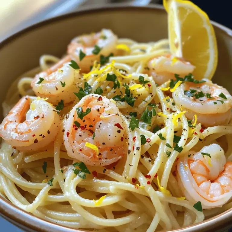 - 225 g Spaghetti oder Linguine - 450 g große Garnelen, geschält und entdarmt - 3 Esslöffel Olivenöl - 4 Knoblauchzehen, fein gehackt - 1 Teelöffel rote Pfefferflocken (nach Geschmack anpassen) - Schale von 1 Zitrone - Saft von 1 Zitrone - 60 ml frische Petersilie, gehackt - Salz und Pfeffer nach Geschmack - Geriebener Parmesan (zum Servieren, optional) Die Zutaten sind einfach, aber voller Geschmack. Die Auswahl der Garnelen ist wichtig. Wählen Sie frische oder gefrorene, große Garnelen. Diese haben den besten Geschmack und die beste Textur. Spaghetti oder Linguine sind die perfekten Nudeln für dieses Gericht. Sie halten die Sauce gut und geben einen tollen Biss. Knoblauch und Olivenöl bringen einen starken, herzhaften Geschmack. Rote Pfefferflocken fügen eine angenehme Schärfe hinzu. Zitronenschale und -saft bringen Frische und Helligkeit ins Gericht. Petersilie sorgt für einen frischen Abschluss. Das Hinzufügen von Parmesan ist optional, aber es macht das Gericht cremiger und reicher. Die Kombination dieser Zutaten macht die Zubereitung der Zitronen-Knoblauch-Garnelen-Pasta einfach und lecker. Wenn Sie die vollständige Anleitung suchen, finden Sie sie in der [Full Recipe]. Kochen Sie die Pasta zuerst in einem großen Topf mit kochendem, gesalzenem Wasser. Verwenden Sie Spaghetti oder Linguine. Folgen Sie den Anweisungen auf der Verpackung, um die Pasta bis zum Biss, also al dente, zu kochen. Bevor Sie die Pasta abgießen, bewahren Sie 120 ml vom Nudelwasser auf. Dieses Wasser hilft später, die Sauce zu binden. Gießen Sie die Pasta ab und stellen Sie sie beiseite. Erhitzen Sie in einer großen Pfanne das Olivenöl bei mittlerer Hitze. Fügen Sie dann den fein gehackten Knoblauch und die roten Pfefferflocken hinzu. Rühren Sie alles etwa 30 Sekunden lang, bis der Knoblauch duftet. Geben Sie die großen, geschälten Garnelen in die Pfanne. Braten Sie die Garnelen auf einer Seite 2-3 Minuten, bis sie rosa sind. Wenden Sie die Garnelen und braten Sie sie weitere 1-2 Minuten, bis sie vollständig gar sind. Würzen Sie mit Salz und Pfeffer nach Geschmack. Jetzt ist es Zeit, die Pasta und die Garnelen zu kombinieren. Geben Sie die gekochte Pasta in die Pfanne mit den Garnelen. Fügen Sie den Zitronensaft und die Zitronenschale hinzu. Vermengen Sie alles gut miteinander. Wenn die Pasta trocken aussieht, fügen Sie nach und nach kleine Mengen des aufbewahrten Nudelwassers hinzu, bis die gewünschte Konsistenz erreicht ist. Nehmen Sie die Pfanne vom Herd und rühren Sie die gehackte Petersilie unter. Fügen Sie nach Belieben mehr Salz oder Zitronensaft hinzu. Für die vollständige Anleitung schauen Sie sich das [Full Recipe] an. Wie lange sollten die Garnelen garen? Garnelen brauchen nur 3-5 Minuten. Sie sind fertig, wenn sie rosa und fest sind. Übergarte Garnelen werden zäh. Achte darauf, sie regelmäßig zu wenden, damit sie gleichmäßig garen. Wie passt man die Verwendung des Nudelwassers an? Das Nudelwasser enthält Stärke. Es hilft, die Sauce zu binden. Füge nach und nach 2-4 Esslöffel Nudelwasser hinzu. So erreichst du die perfekte Cremigkeit. Die Pasta sollte nicht zu trocken sein. Wie lagerst du die übrig gebliebene Pasta? Lass die Pasta zuerst abkühlen. Bewahre sie dann in einem luftdichten Behälter auf. Im Kühlschrank hält sie sich 2-3 Tage. Um sie wieder zu wärmen, verwende eine Pfanne oder die Mikrowelle. Füge etwas Wasser hinzu, um die Pasta saftig zu halten. {{image_4}} Wenn du eine vegetarische Option suchst, kannst du die Garnelen einfach durch Gemüse ersetzen. Gemüsestücke wie Zucchini, Paprika oder Spargel passen gut. Brate das Gemüse in Olivenöl an, bis es weich ist. Es wird den gleichen tollen Geschmack wie die Garnelen haben. Du kannst auch Kichererbsen hinzufügen für mehr Proteine. So bleibt das Gericht nahrhaft und lecker. Die Gewürze sind der Schlüssel zu jedem Rezept. Du kannst frische Kräuter wie Basilikum oder Oregano verwenden. Diese Kräuter geben deinem Gericht einen interessanten Touch. Wenn du es schärfer magst, probiere mehr rote Pfefferflocken oder sogar frischen Chili. Ein Spritzer Limettensaft kann ebenfalls frischen Wind ins Gericht bringen. Experimentiere, um deinen perfekten Geschmack zu finden. Um das Gericht zu ergänzen, empfehle ich einen frischen Salat. Ein einfacher grüner Salat mit einer Zitronen-Vinaigrette passt perfekt. Auch Knoblauchbrot ist eine tolle Beilage. Es ist einfach zuzubereiten und schmeckt gut zu Pasta. Mit diesen Beilagen wird dein Essen noch besser! Für das vollständige Rezept schau dir den Abschnitt mit dem Titel "Full Recipe" an. Um die Reste von deinem Lemon Garlic Shrimp Pasta optimal zu lagern, lege sie in einen luftdichten Behälter. So bleibt die Pasta frisch. Stelle sicher, dass der Behälter gut verschlossen ist. Die Reste halten sich im Kühlschrank bis zu drei Tage. Achte darauf, die Pasta vor dem Essen gut durchzuwärmen. Wenn du die Pasta länger aufbewahren möchtest, friere sie ein. Teile die Reste in Portionen. Verwende dafür gefriergeeignete Behälter oder Beutel. Achte darauf, möglichst viel Luft herauszudrücken. So bleibt die Qualität besser erhalten. Zum Auftauen lege die Pasta über Nacht in den Kühlschrank. Erhitze sie dann in der Mikrowelle oder in einer Pfanne. Füge etwas Olivenöl oder Wasser hinzu, um die Pasta wieder saftig zu machen. Die Reste von Lemon Garlic Shrimp Pasta sind vielseitig. Du kannst sie in einem Salat verwenden oder als Füllung für Wraps nutzen. Eine andere Idee ist, die Pasta mit frischem Gemüse zu kombinieren. Das macht das Gericht noch gesünder. Du kannst auch eine Suppe daraus machen, indem du Brühe hinzufügst. So hast du eine neue Mahlzeit aus den Resten. Um die Pasta weniger ölig zu machen, können Sie einige einfache Schritte befolgen. Reduzieren Sie die Menge an Olivenöl. Verwenden Sie nur 2 Esslöffel, statt 3. Fügen Sie mehr Nudelwasser hinzu. Dadurch wird die Pasta weniger fettig und bleibt schön saftig. Ein weiterer Trick ist, die Hitze beim Anbraten der Garnelen etwas zu reduzieren. So kann das Öl besser verteilt werden, ohne dass es zu viel wird. Wenn Sie kein frisches Gemüse haben, nutzen Sie Vorratsprodukte. Konservierte oder gefrorene Erbsen passen gut zu dieser Pasta. Auch getrocknete Tomaten sind eine tolle Wahl. Sie geben einen herzhaften Geschmack. Außerdem können Sie gefrorene Blattspinat hinzufügen. Dies macht das Gericht bunt und nährstoffreich. Diese Alternativen sind einfach und oft schon in der Küche vorhanden. Ja, Sie können diese Pasta mit anderen Meeresfrüchten zubereiten. Probieren Sie Lachs oder Thunfisch. Schneiden Sie sie in kleine Stücke und braten Sie sie wie die Garnelen. Muscheln sind auch eine leckere Option. Diese geben ein feines Aroma. Passen Sie die Garzeit an, damit alles gleichmäßig gart. So bleibt das Gericht lecker und interessant. Diese Anleitung zeigt, wie man eine leckere Pasta mit Garnelen zubereitet. Wir haben die besten Zutaten, Schritt-für-Schritt-Anweisungen, Tipps und Variationen besprochen. Denken Sie daran: Perfekt gegarte Garnelen und die richtige Konsistenz der Pasta sind der Schlüssel. Nutzen Sie Reste kreativ, und probieren Sie verschiedene Gewürze aus. Mit etwas Übung beeindruckt dieses Gericht jeden!