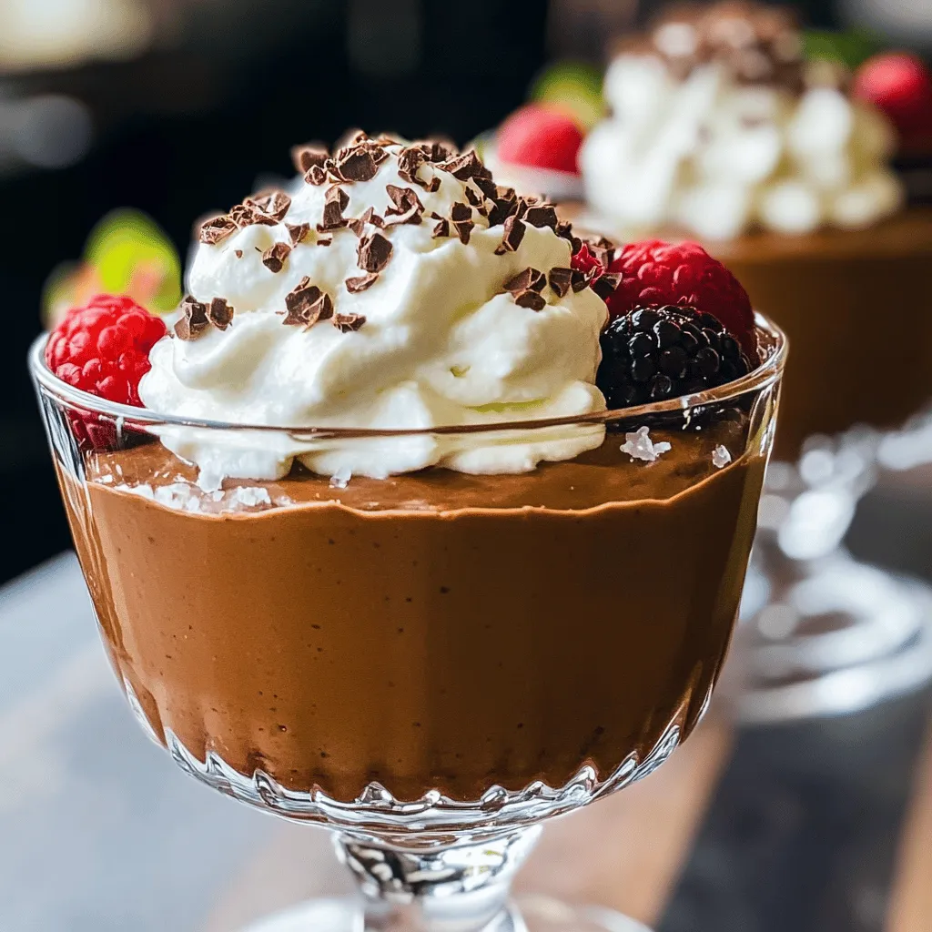 - 2 reife Avocados - 60 g ungesüßtes Kakaopulver - 120 ml Ahornsirup oder Honig Die Basis für die Schokoladen-Avocado-Mousse sind reife Avocados. Sie geben der Mousse eine cremige Textur. Ungesüßtes Kakaopulver sorgt für den tiefen Schokoladengeschmack. Ahornsirup oder Honig fügen die nötige Süße hinzu. - 60 ml Mandelmilch (oder Milch nach Wahl) - 1 Teelöffel Vanilleextrakt Mandelmilch macht die Mousse leicht und luftig. Du kannst auch jede andere Milch verwenden, die du magst. Vanilleextrakt bringt einen warmen, süßen Duft in die Mischung. - Eine Prise Meersalz - Toppings: Kokosnuss-Schlagsahne, Kakaonibs oder frische Beeren Eine Prise Meersalz hebt die Aromen hervor. Du kannst die Mousse mit Kokosnuss-Schlagsahne garnieren. Kakaonibs oder frische Beeren bringen einen schönen Crunch und Frische. Das Rezept ist einfach und gesund. Du kannst die Mousse mit den Zutaten aus dem [Full Recipe] zubereiten. So wird dein Dessert nicht nur lecker, sondern auch nahrhaft! - Halbiere die Avocados mit einem scharfen Messer. - Entferne den Kern vorsichtig mit einem Löffel. - Löffle das Fruchtfleisch in den Mixer. - Füge das ungesüßte Kakaopulver hinzu. - Gieße den Ahornsirup oder Honig in den Mixer. - Gebe die Mandelmilch und den Vanilleextrakt hinzu. - Streue eine Prise Meersalz in die Mischung. - Mixe alles bei hoher Geschwindigkeit. - Achte darauf, die Seiten des Mixbehälters abzukratzen. - Mixe weiter, bis die Mousse glatt und cremig ist. - Schmecke die Mousse ab und passe die Süße nach deinem Geschmack an. - Löffle die Mousse in kleine Becher. - Decke die Becher ab und stelle sie für mindestens 30 Minuten in den Kühlschrank. - Vor dem Servieren rühre die Mousse gut durch. - Garniere nach Wunsch mit Kokosnuss-Schlagsahne oder frischen Beeren. So einfach und lecker ist die Zubereitung dieser Schokoladen-Avocado-Mousse mit der Anleitung aus dem Full Recipe! - Auswahl der reifen Avocados: Wähle Avocados, die weich sind, aber nicht matschig. Drücke sanft auf die Schale. Wenn sie leicht nachgibt, sind sie perfekt. Reife Avocados bringen den besten Geschmack. - Die richtige Konsistenz sicherstellen: Mixe die Zutaten gut, bis die Mousse cremig ist. Achte darauf, dass keine Klumpen übrig bleiben. Eine glatte Textur ist der Schlüssel zu einer leckeren Mousse. - Ideen für ansprechende Präsentation: Serviere die Mousse in kleinen Gläsern oder Schalen. Das sieht schön aus. Du kannst sie auch mit einem Spritzbeutel dekorieren. Das gibt einen tollen Effekt. - Alternative Toppings und Garnierungen: Probiere verschiedene Toppings aus. Kokosnuss-Schlagsahne, Kakaonibs oder frische Beeren passen sehr gut. Sie bringen Farbe und zusätzlichen Geschmack. - Übermixen der Mousse: Achte darauf, die Mousse nicht zu lange zu mixen. Sonst wird sie luftig und verliert die cremige Textur. Mixe nur bis die Zutaten gut vermischt sind. - Zu wenig Süße oder zu viel Salz: Schmecke die Mousse ab, bevor du sie servierst. Zu wenig Süße macht sie fad. Zu viel Salz kann den Geschmack ruinieren. Finde die richtige Balance für deinen Geschmack. {{image_4}} Du kannst die Mousse ganz nach deinem Geschmack anpassen. Probiere verschiedene Süßungsmittel aus. Zum Beispiel, anstelle von Ahornsirup kannst du Agavendicksaft verwenden. Das gibt der Mousse eine andere Note. Zusätzlich kannst du weitere Aromen hinzufügen. Ein Schuss Kaffee verstärkt den Schokoladengeschmack. Zimt gibt der Mousse eine warme und würzige Note. Sei kreativ und finde deine Lieblingskombination! Wenn du eine vegane Mousse machen willst, ist das einfach. Ersetze den Honig durch Agavendicksaft oder ein anderes pflanzliches Süßungsmittel. Verwende auch pflanzliche Milch wie Hafer- oder Sojamilch. So bleibt die Mousse komplett vegan und lecker. Für eine gesunde Mousse kannst du einige einfache Anpassungen machen. Nutze Stevia oder Erythrit als Zuckerersatz, um die Mousse zu süßen. Das macht sie zuckerfrei und kalorienärmer. Du kannst auch den Anteil an Avocado erhöhen und weniger Süßungsmittel verwenden. So bleibt der Geschmack intensiv, und du hast einen gesunden Snack. Für eine nussfreie Option kannst du Kokosmilch anstelle von Mandelmilch verwenden. Für das vollständige Rezept schaue dir die [Full Recipe] an und finde die perfekte Mousse für deinen Geschmack! Um die Schokoladen-Avocado-Mousse frisch zu halten, lagere sie im Kühlschrank. Verwende kleine Behälter mit Deckel. So bleibt die Mousse cremig und schmackhaft. Achte darauf, dass die Becher gut verschlossen sind. Das schützt vor Luft und Gerüchen. Vermeide es, die Mousse zu lange offen stehen zu lassen. Sie nimmt schnell andere Aromen auf. Die Mousse bleibt im Kühlschrank etwa drei Tage frisch. Nach dieser Zeit kann die Textur leiden. Du bemerkst vielleicht auch einen leichten Farbwechsel. Wenn du sie länger aufbewahren möchtest, solltest du sie einfrieren. So bleibt der Geschmack erhalten. Die Mousse lässt sich gut einfrieren. Portioniere sie in geeignete Behälter. Achte darauf, genug Platz für die Ausdehnung zu lassen. Decke die Behälter gut ab. Wenn du sie auftauen möchtest, lege sie einfach über Nacht in den Kühlschrank. Das sorgt dafür, dass sie gleichmäßig auftaut. Rühre die Mousse nach dem Auftauen gut durch. So wird sie wieder schön cremig. Für das vollständige Rezept, schau dir die [Full Recipe] an. Avocados sind sehr gesund. Sie sind reich an Vitaminen und gesunden Fetten. Diese Fette helfen, den Cholesterinspiegel zu senken. Zudem enthalten sie Ballaststoffe, die gut für die Verdauung sind. Eine Portion Mousse bietet Antioxidantien, die Zellen schützen. Kakaopulver hat auch viele Vorteile. Es kann die Stimmung heben und die Herzgesundheit unterstützen. Insgesamt ist Schokoladen-Avocado-Mousse eine leckere und gesunde Wahl. Ja, du kannst verschiedene Milchsorten nutzen. Mandelmilch ist eine gute Wahl für eine nussige Note. Auch Hafermilch oder Sojamilch passen gut. Wenn du tierische Milch magst, nimm einfach normale Milch oder Vollmilch. Jede Option bringt ihren eigenen Geschmack mit. Probiere einfach aus, was dir am besten gefällt! Die Zubereitung ist schnell. Du brauchst etwa 10 Minuten, um die Mousse zu mixen. Danach sollte sie mindestens 30 Minuten im Kühlschrank stehen. So wird sie schön fest. Insgesamt dauert es also etwa 40 Minuten von Anfang bis Ende. Das ist schnell für ein so köstliches Dessert! In diesem Artikel habe ich Ihnen gezeigt, wie Sie eine köstliche Schokoladen-Avocado-Mousse zubereiten. Wir haben die Haupt- und flüssigen Zutaten, Tipps für die perfekte Konsistenz und viele Varianten behandelt. Denken Sie daran, die Avocados gut auszuwählen und die Mousse nicht zu übermixen. Mit den richtigen Zutaten und etwas Kreativität können Sie die Mousse ganz nach Ihren Wünschen anpassen. Genießen Sie Ihr gesundes Dessert und experimentieren Sie mit neuen Geschmäckern!