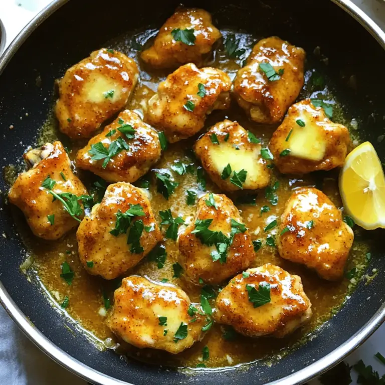 - 450 g Hähnchenbrustfilets - 4 Esslöffel ungesalzene Butter - 6 Knoblauchzehen Die Hauptzutaten sind einfach und frisch. Ich empfehle, die Hähnchenbrustfilets zu wählen, die am besten aussehen. Die Butter bringt reichhaltigen Geschmack. Frischer Knoblauch macht das Gericht lecker und duftend. - 1 Teelöffel geräuchertes Paprikapulver - 1 Teelöffel getrockneter Thymian - 1 Teelöffel getrockneter Oregano Die Gewürze sind wichtig! Geräuchertes Paprikapulver gibt einen tollen Geschmack. Thymian und Oregano sorgen für frische Aromen. Diese Gewürze sind in vielen Küchen beliebt und machen das Gericht besonders. - Frische Petersilie - Zitronenspalten Frische Petersilie ist eine schöne Garnitur. Sie bringt Farbe und einen frischen Geschmack. Zitronenspalten passen perfekt, um das Gericht aufzupeppen. Ein Spritzer Zitrone kann das Ganze sehr aufwerten. Für das vollständige Rezept, schauen Sie sich das [Full Recipe] an. Schneide das Hähnchen in mundgerechte Stücke. Dies sorgt für gleichmäßiges Garen. Hacke den Knoblauch fein. Frischer Knoblauch bringt viel Geschmack in das Gericht. Schmelze die Butter in einer großen Pfanne bei mittlerer Hitze. Füge dann den gehackten Knoblauch hinzu und brate ihn an. Achte darauf, dass der Knoblauch nicht verbrennt. Gebe die Hähnchenstücke in die Pfanne. Würze sie mit Paprika, Thymian, Oregano, Salz und Pfeffer. Brate die Hähnchenstücke 6-8 Minuten lang. Rühre dabei häufig um, bis sie goldbraun sind. Achte darauf, dass die Innentemperatur 75 °C erreicht. Nimm die Pfanne vom Herd und lasse die Bissen 2 Minuten ruhen. Garniere das Gericht mit frischer Petersilie. Serviere es mit Zitronenspalten für mehr Frische. Für das vollständige Rezept, schaue hier: [Full Recipe]. - Prüfe die Innentemperatur von Hähnchenbissen. Sie sollte 75 °C erreichen. - Rühre häufig um. So garen die Stücke gleichmäßig und bleiben saftig. - Verwende frisch gehackten Knoblauch. Der Geschmack wird dadurch viel besser. - Passe die Menge an Knoblauch an. Mehr Knoblauch bringt einen intensiveren Geschmack. - Serviere die Hähnchenbissen auf einem großen Teller. Das sieht schön aus. - Garniere das Gericht mit frischen Kräutern. Petersilie gibt einen tollen Farbtupfer. Für das vollständige Rezept, schaue dir das [Full Recipe] an. {{image_4}} Eine tolle Möglichkeit, Knoblauchbutter Hähnchenbissen zu variieren, ist das Hinzufügen von Gemüse. Paprika und Brokkoli passen gut dazu. Sie bringen Farbe und Nährstoffe in das Gericht. Einfach das Gemüse klein schneiden und zusammen mit dem Hähnchen in die Pfanne geben. Dies gibt dem Gericht mehr Textur und Geschmack. Ein weiterer Vorschlag ist die Verwendung von anderen Fleischsorten. Du kannst auch Pute oder Schweinefleisch verwenden. Achte darauf, die Garzeit anzupassen, damit das Fleisch zart bleibt. So schaffst du immer wieder neue Geschmäcker in deiner Küche. Wenn du mit Aromen spielen möchtest, probiere Alternativen zu Butter. Olivenöl ist eine gesunde Wahl. Es gibt dem Gericht einen anderen, aber leckeren Geschmack. Du kannst auch eine Mischung aus Butter und Olivenöl verwenden. Experimentiere mit verschiedenen Kräutern für noch mehr Geschmack. Zum Beispiel passen Basilikum oder Rosmarin gut zu Knoblauch. Sie verleihen dem Gericht eine frische Note. Mische einfach die Kräuter nach deinem Geschmack. So wird jede Portion einzigartig und spannend. Um die Knoblauchbutter Hähnchenbissen frisch zu halten, lagere sie in einem luftdichten Behälter. Lass die Bissen zuerst abkühlen, bevor du sie verpackst. Das hilft, Feuchtigkeit zu vermeiden. So bleiben die Aromen erhalten. Du kannst die Reste im Kühlschrank bis zu drei Tage aufbewahren. Im Kühlschrank sind die Hähnchenbissen bis zu drei Tage haltbar. Wenn du sie länger aufbewahren möchtest, solltest du an das Einfrieren denken. Achte darauf, dass die Bissen gut verpackt sind, um Gefrierbrand zu vermeiden. So schmecken sie auch nach dem Einfrieren noch gut. Für das Einfrieren lege die Bissen in einen gefrierfesten Behälter oder einen Gefrierbeutel. Entferne so viel Luft wie möglich, bevor du ihn verschließt. Du kannst die Bissen bis zu drei Monate einfrieren. Zum Auftauen lege sie einfach über Nacht in den Kühlschrank. Erwärme sie dann in einer Pfanne oder in der Mikrowelle. So bleiben sie saftig und lecker. Für das vollständige Rezept, schau dir den Full Recipe an. Die Garzeit für Hähnchen hängt von den Teilen ab. Für Hähnchenbruststücke empfehle ich 6-8 Minuten. Die Innentemperatur muss 75 °C (165 °F) erreichen. Wenn Sie Keulen verwenden, dauert es etwa 10-15 Minuten. Prüfen Sie immer die Temperatur, um sicherzugehen. Ja, Sie können Hühnchenbissen im Voraus zubereiten. Kochen Sie sie und lassen Sie sie abkühlen. Lagern Sie sie in einem luftdichten Behälter im Kühlschrank. So bleiben sie frisch für 2-3 Tage. Sie können sie auch aufwärmen, bevor Sie servieren. Zu Knoblauchbutter Hähnchenbissen passen viele Beilagen. Eine frische Salatmischung ist leicht und gesund. Auch Reis oder Quinoa sind tolle Optionen. Wenn Sie etwas Herzhaftes wollen, servieren Sie knusprige Pommes. Für Getränke empfehle ich einen spritzigen Weißwein oder hausgemachte Limonade. Das vollständige Rezept finden Sie in der Anleitung unter "Full Recipe". Dort sind alle Schritte und Zutaten aufgelistet, um diese leckeren Hähnchenbissen zuzubereiten. Dieser Artikel gab Ihnen einfach umsetzbare Schritte zur Zubereitung von Hähnchenbissen. Sie wissen nun, welche Zutaten wichtig sind und wie man sie kocht. Die Tipps helfen Ihnen, den perfekten Geschmack zu erzielen und die Speisen ansprechend zu servieren. Experimentieren Sie auch mit Variationen und bewahren Sie Reste richtig auf. Mit diesen Informationen sind Sie bereit, leckere Hähnchenbissen zu kochen, die begeistern. Kochen macht Spaß und wenn es gut schmeckt, auch glücklich!