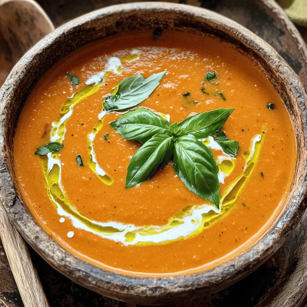 - 2 Esslöffel Olivenöl - 1 mittelgroße Zwiebel, fein gehackt - 3 Knoblauchzehen, gehackt - 2 Dosen gewürfelte Tomaten oder frische Tomaten Die Hauptzutaten dieser Suppe sind einfach und frisch. Olivenöl bringt den Geschmack zum Leben. Zwiebeln und Knoblauch fügen eine schöne Basis hinzu. Tomaten sind das Herzstück und geben der Suppe ihre Farbe und ihren Geschmack. - 480 ml Gemüsebrühe - 240 ml Sahne oder Kokoscreme Die Flüssigkeiten machen die Suppe cremig und lecker. Gemüsebrühe gibt Tiefe und Aroma. Sahne oder Kokoscreme sorgt für die samtige Konsistenz. Verwende die, die dir besser gefällt. - 1 Teelöffel Zucker - 1 Teelöffel getrockneter Oregano - Salz und Pfeffer nach Geschmack Gewürze bringen die Aromen zusammen. Zucker balanciert die Säure der Tomaten. Oregano fügt eine schöne Kräuternote hinzu. Salz und Pfeffer machen das Ganze perfekt. Für das vollständige Rezept schaue dir das Full Recipe an. Zuerst hacken wir die Zwiebel und den Knoblauch. Ich liebe es, die Zwiebel klein zu schneiden. Sie gibt der Suppe viel Geschmack. Für den Knoblauch nehme ich drei Zehen. Diese Menge sorgt für ein tolles Aroma. Nun bereiten wir die Tomaten vor. Du kannst frische Tomaten verwenden oder Dosen. Frische Tomaten sind in der Saison am besten. Wenn du Dosen verwendest, achte auf die Qualität. Erhitze zwei Esslöffel Olivenöl in einem großen Topf. Die Hitze sollte mittel sein. Gib die gehackte Zwiebel in den Topf. Brate sie fünf bis sieben Minuten, bis sie weich wird. Jetzt kommt der Knoblauch dazu. Brate ihn für ein bis zwei Minuten an. Der Duft ist einfach großartig! Dann gib die vorbereiteten Tomaten in den Topf. Rühre die Tomaten gut um. Füge dann 480 ml Gemüsebrühe hinzu. Lass alles köcheln. Dies dauert etwa 15 Minuten. So können sich die Aromen gut vermischen. Nach dem Köcheln nimmst du einen Stabmixer. Püriere die Suppe, bis sie ganz glatt ist. Du kannst die Suppe auch in einen Standmixer geben. Achte jedoch darauf, sie portionsweise zu pürieren. Jetzt füge 240 ml Sahne oder Kokoscreme hinzu. Das macht die Suppe schön cremig. Gib auch einen Teelöffel Zucker und einen Teelöffel Oregano dazu. Schmecke die Suppe mit Salz und Pfeffer ab. Lass die Suppe bei niedriger Hitze weitere fünf Minuten köcheln. Das sorgt für ein tolles Finish. Du kannst die Suppe heiß servieren. Garniere sie mit frischen Basilikumblättern. So sieht sie lecker aus und schmeckt fantastisch! Schau dir das Full Recipe für mehr Details an! Um die Suppe dicker zu machen, fügen Sie weniger Brühe hinzu. Sie können auch mehr Tomaten verwenden. Für eine dünnere Suppe, geben Sie mehr Brühe oder Wasser hinein. Pürieren Sie die Suppe gründlich mit einem Stabmixer. So wird sie besonders glatt. Achten Sie darauf, alle Klumpen zu entfernen. Möchten Sie den Geschmack anpassen? Fügen Sie frische Kräuter wie Thymian oder Petersilie hinzu. Auch ein Hauch von Chili oder Paprika kann den Geschmack intensivieren. Für mehr Tiefe können Sie auch geröstetes Gemüse einarbeiten. Probieren Sie Karotten oder Paprika. Sie geben der Suppe ein neues Aroma. Frische Tomaten sind am besten, wenn sie in der Saison sind. Besuchen Sie lokale Märkte für regionale Optionen. So unterstützen Sie die Umwelt und bekommen bessere Qualität. Verwenden Sie auch Bio-Zutaten, wenn möglich. Bio-Tomaten schmecken oft intensiver und sind gesünder. {{image_4}} Für die vegane Variante der cremigen Tomaten-Basilikum-Suppe tauschen Sie die Sahne aus. Verwenden Sie stattdessen Kokoscreme. Das gibt der Suppe eine tolle, cremige Textur. Achten Sie darauf, die Gemüsebrühe ohne tierische Produkte zu wählen. Dies macht das Rezept komplett pflanzlich und lecker. Möchten Sie der Suppe mehr Substanz geben? Fügen Sie gekochtes Hühnerfleisch oder Wurst hinzu. Diese Zutaten bringen einen herzhaften Geschmack. Passen Sie die Kochzeit an, wenn Sie Fleisch hinzufügen. Lassen Sie die Suppe länger köcheln, damit die Aromen gut einziehen können. Für einen würzigen Kick können Sie Curry oder Chili hinzufügen. Diese Gewürze geben der Suppe eine ganz neue Dimension. Kombinieren Sie die Suppe auch mit asiatischen Aromen. Ingwer und Sojasauce verleihen ihr einen interessanten Twist. Experimentieren Sie mit diesen Variationen und entdecken Sie neue Geschmäcker in Ihrer Suppe. Um die cremige Tomaten-Basilikum-Suppe frisch zu halten, nutzen Sie luftdichte Behälter. Glasbehälter sind ideal, da sie keine Gerüche annehmen. Stellen Sie sicher, dass die Suppe abgekühlt ist, bevor Sie sie einfüllen. Sie können die Suppe im Kühlschrank für bis zu fünf Tage aufbewahren. Wenn Sie sie länger aufbewahren möchten, frieren Sie sie ein. Verwenden Sie dazu gefriergeeignete Behälter. Lassen Sie etwas Platz im Behälter, damit sich die Suppe beim Einfrieren ausdehnen kann. Die maximale Frische erreichen Sie, wenn Sie die Suppe richtig lagern. Achten Sie darauf, dass der Behälter gut verschlossen ist. Wenn Sie gefrorene Suppe aufwärmen, nehmen Sie sie am besten einen Tag vorher aus dem Gefrierfach. Lassen Sie sie im Kühlschrank auftauen. Um gefrorene Suppe zu erwärmen, geben Sie sie in einen Topf. Erhitzen Sie sie bei niedriger Hitze. Rühren Sie regelmäßig um, damit sie gleichmäßig warm wird. Haben Sie Reste? Verwenden Sie sie kreativ! Sie können die Suppe über Pasta gießen oder als Soße für Reisgerichte nutzen. Auch als Basis für ein herzhaftes Gemüse-Ragout ist sie perfekt. Eine weitere Idee ist, die Suppe in ein Auflaufgericht einzufügen. Kombinieren Sie sie mit frischem Gemüse oder Hühnchen für eine nahrhafte Mahlzeit. Für das volle Rezept schauen Sie sich bitte [Full Recipe] an. Die cremige Tomaten-Basilikum-Suppe bleibt im Kühlschrank bis zu vier Tage frisch. Verwenden Sie einen luftdichten Behälter. Für längere Lagerung können Sie die Suppe einfrieren. Im Gefrierfach bleibt sie bis zu drei Monate haltbar. Achten Sie darauf, die Suppe in Portionen zu füllen, damit Sie nur das auftauen, was Sie brauchen. Zum Wiedererwärmen können Sie die Suppe einfach auf dem Herd oder in der Mikrowelle erwärmen. Rühren Sie gut um, damit sich die Konsistenz wieder entfaltet. Ja, frische Tomaten sind eine tolle Wahl! Verwenden Sie etwa vier Tassen gehackte, reife Tomaten. Wählen Sie die besten, saftigsten Tomaten aus, um den besten Geschmack zu erzielen. Wenn Sie frische Tomaten nutzen, blanchieren Sie sie zuerst. So lassen sich die Häute leichter entfernen. Schneiden Sie die Tomaten nach dem Blanchieren in kleine Stücke. Diese frischen Tomaten geben der Suppe einen tollen Geschmack und eine schöne Farbe. Die Suppe passt perfekt zu frischem Brot. Ein knuspriges Baguette oder Ciabatta ist ideal, um die Suppe zu genießen. Auch ein einfacher grüner Salat ergänzt die Suppe gut. Für etwas mehr Crunch können Sie Croutons hinzugeben. Diese geben der Suppe eine tolle Textur. Probieren Sie auch Käse, wie Parmesan, um zusätzlichen Geschmack zu bekommen. Das Rezept für die cremige Tomaten-Basilikum-Suppe stammt aus meiner persönlichen Sammlung. Ich lasse mich von verschiedenen Küchen und Aromen inspirieren. Diese Suppe ist ein Klassiker, den ich oft zubereite. Es verbindet Tradition mit frischen Ideen. Für das vollständige Rezept, schauen Sie sich das Full Recipe an. Es gibt viele Tipps für eine perfekte Zubereitung. Die cremige Tomaten-Basilikum-Suppe ist einfach zuzubereiten und lecker. Du hast gelernt, welche Zutaten du brauchst und wie du sie ganz leicht kochen kannst. Mit den Tipps zur Variationen und Aufbewahrung kannst du die Suppe nach deinem Geschmack anpassen. Denk daran, frische und saisonale Zutaten zu wählen, um den besten Geschmack zu erzielen. Diese Suppe ist nicht nur schmackhaft, sondern auch vielseitig. Du kannst sie für jeden Anlass genießen oder mit Freunden teilen. Probiere es aus und finde deine eigene Lieblingsversion!