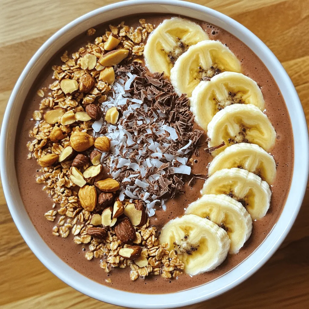 - 2 reife Bananen, gefroren - 1 Tasse ungesüßte Mandelmilch (oder andere Milch) - 2 Esslöffel ungesüßtes Kakaopulver - 3 Esslöffel Erdnussbutter Diese Zutaten bilden die Basis für die Schokoladen-Erdnussbutter-Smoothie Bowl. Gefrorene Bananen geben die perfekte Süße und cremige Textur. Die Mandelmilch sorgt für die nötige Flüssigkeit. Kakaopulver bringt den schokoladigen Geschmack. Erdnussbutter fügt eine reiche, nussige Note hinzu. - 1 Esslöffel Honig oder Ahornsirup - 1/4 Teelöffel Vanilleextrakt Wenn du es süßer magst, füge Honig oder Ahornsirup hinzu. Der Vanilleextrakt verstärkt die Aromen und macht die Bowl noch leckerer. Diese Zutaten sind nicht nötig, aber sie machen einen großen Unterschied. - In Scheiben geschnittene Bananen - Granola - Gehackte Nüsse - Schokoladenspäne - Geröstete Kokosnuss Toppings sind wichtig für die Optik und den Crunch. In Scheiben geschnittene Bananen machen die Bowl frisch und einladend. Granola bietet einen tollen Biss. Nüsse fügen Protein hinzu und Schokoladenspäne bringen einen süßen Kick. Geröstete Kokosnuss gibt einen tropischen Geschmack. Diese Zutaten machen die Schokoladen-Erdnussbutter-Smoothie Bowl nicht nur lecker, sondern auch schön anzusehen. Wenn du mehr über die Zubereitung erfahren möchtest, schau dir das [Full Recipe] an. Zuerst messe ich alle Zutaten ab. Das macht die Zubereitung einfach. Ich nehme zwei gefrorene Bananen. Diese gebe ich in eine Schüssel und breche sie in Stücke. So kann der Mixer sie besser pürieren. Ich stelle den Mixer auf hohe Stufe. Dann gebe ich die Zutaten nach und nach dazu. Zuerst kommen die gefrorenen Bananen, dann die Mandelmilch. Danach füge ich das Kakaopulver und die Erdnussbutter hinzu. Ich mixe alles gut, bis es cremig ist. Wenn nötig, halte ich an und schabe die Seiten mit einem Spatel ab. Das sorgt für eine gleichmäßige Mischung. Sobald die Mischung fertig ist, gieße ich sie in eine Schüssel. Jetzt kommt der kreative Teil! Ich dekoriere die Smoothie-Schüssel mit den Toppings. Ich lege die in Scheiben geschnittenen Bananen auf die Mischung. Dann streue ich etwas Granola darüber. Gehackte Nüsse und Schokoladenspäne kommen auch dazu. Für den letzten Schliff füge ich geröstete Kokosnuss hinzu. So sieht die Schüssel schön aus und schmeckt noch besser! Um die perfekte Konsistenz für Ihre Schokoladen-Erdnussbutter-Smoothie Bowl zu erreichen, verwenden Sie gefrorene Bananen. Sie geben der Mischung eine cremige Textur. Achten Sie darauf, die Bananen in kleine Stücke zu schneiden. Dadurch werden sie einfacher zu mixen. Wenn Sie eine andere Milch verwenden, probieren Sie Mandel- oder Hafermilch. Diese Alternativen sind oft dickflüssiger. Sie können auch Kokosnussmilch für einen tropischen Touch verwenden. Möglicherweise müssen Sie die Menge an Milch anpassen, um die gewünschte Konsistenz zu erreichen. Fügen Sie zusätzliche Früchte hinzu, um neue Geschmäcker zu entdecken. Beeren, wie Himbeeren oder Erdbeeren, passen gut. Auch gefrorene Mangos verleihen einen frischen Geschmack. Sie können auch Nutri-Shakes verwenden. Diese geben einen gesunden Schub und viele Vitamine. Gewürze können ebenfalls spannend sein. Zimt oder Muskatnuss bringen eine warme Note. Eine Prise Salz hebt den süßen Geschmack hervor. Seien Sie mutig und probieren Sie verschiedene Kombinationen aus. Ein häufiger Fehler ist eine zu flüssige Konsistenz. Um dies zu vermeiden, verwenden Sie mehr gefrorene Bananen. Sie können auch die Menge an Milch reduzieren. Mixen Sie die Zutaten nicht zu lange. Das führt zu einer dünnen Mischung. Achten Sie beim Mixen darauf, die Seiten des Mixers abzukratzen. So stellen Sie sicher, dass alles gut vermischt ist. Eine gleichmäßige Mischung ist der Schlüssel zu einem großartigen Geschmack. Halten Sie den Mixer nicht zu lange auf höchster Stufe. Ein paar Pulsierungen können helfen, die perfekte Textur zu erreichen. {{image_4}} Für eine vegane Schokoladen-Erdnussbutter-Smoothie Bowl wähle pflanzliche Milchersatzprodukte. Mandelmilch ist eine gute Wahl. Du kannst auch Hafer- oder Sojamilch verwenden. Diese Alternativen sind lecker und schonend für die Umwelt. Wenn du auf Honig verzichten möchtest, nimm einfach reines Erdnussmus. Es bringt die gleiche cremige Textur, ohne tierische Produkte. Wenn du mehr Protein möchtest, kannst du dein Rezept ergänzen. Proteinpulver ist eine einfache Lösung. Füge eine Portion in den Mixer hinzu. Du kannst auch Joghurt verwenden. Naturjoghurt macht die Smoothie Bowl schön cremig und sättigend. So bekommst du eine nahrhafte Mahlzeit, die lange hält. Süße deine Bowl nach deinem Geschmack. Du kannst verschiedene Süßungsmittel ausprobieren. Honig, Ahornsirup oder Agavendicksaft sind gute Optionen. Hast du Lust auf etwas Neues? Kombiniere die Schokolade mit verschiedenen Schokoladensorten. Dunkle Schokolade bringt einen intensiven Geschmack. Milchschokolade macht es süßer und sanfter. Experimentiere und finde deine perfekte Mischung! Wenn Sie eine übrig gebliebene Smoothie-Mischung haben, lagern Sie sie im Kühlschrank. Nutzen Sie einen luftdichten Behälter. So bleibt die Mischung frisch und lecker. Achten Sie darauf, die Mischung innerhalb von zwei Tagen zu essen. Für die Toppings sollten Sie diese separat aufbewahren. Lagern Sie geschnittene Bananen in einem kleinen Behälter. Dies verhindert, dass sie bräunen. Lagern Sie Granola und Nüsse in einem trockenen, luftdichten Behälter. So bleiben sie knusprig. Die optimale Lagerzeit für Ihre Smoothie-Mischung beträgt etwa zwei Tage. Nach dieser Zeit kann die Qualität abnehmen. Sie sollten den Rest nicht länger als drei Tage aufbewahren. Sie können Resterohstoffe auch in anderen Rezepten verwenden. Fügen Sie die Mischung zu Joghurt hinzu oder verwenden Sie sie in Smoothies. Sie können auch Eiscreme daraus machen. So verschwenden Sie nichts und genießen neue Leckereien. Um eine schokoladige Smoothie Bowl zu machen, folge diesen Schritten: 1. Zutaten bereitstellen: Du brauchst gefrorene Bananen, Mandelmilch, Kakaopulver, Erdnussbutter, Honig und Vanilleextrakt. 2. Mixen: Gib die gefrorenen Bananen, Mandelmilch, Kakaopulver, Erdnussbutter, Honig und Vanille in den Mixer. Mixe alles gut, bis es cremig ist. 3. Servieren: Gieße die Mischung in eine Schüssel. 4. Dekorieren: Füge deine Lieblings-Toppings hinzu. Verwende zum Beispiel Bananenscheiben, Granola, Nüsse und Schokoladenspäne. Diese einfache Methode ergibt eine köstliche Schokoladen-Erdnussbutter-Smoothie Bowl. Du findest die genauen Mengen in [Full Recipe]. Ja, du kannst viele verschiedene Früchte verwenden. Hier sind einige Vorschläge: - Beeren: Himbeeren oder Heidelbeeren passen gut zur Schokolade. - Mango: Mango gibt einen fruchtigen Geschmack. - Äpfel: In Stücke geschnittene Äpfel verleihen einen knackigen Biss. Experimentiere mit verschiedenen Früchten, um deinen eigenen Geschmack zu finden. Um die Smoothie Bowl gesünder zu machen, kannst du folgende Tipps befolgen: - Zucker reduzieren: Lass den Honig oder Sirup weg. Die Bananen sind schon süß genug. - Milchsorten wählen: Verwende ungesüßte Mandelmilch oder Kokosmilch. - Toppings anpassen: Wähle frisches Obst und Nüsse statt süßem Granola. Diese Tipps helfen dir, die Kalorien und den Zucker zu senken, ohne den Geschmack zu verlieren. Die Toppings machen die Smoothie Bowl besonders. Hier sind einige der besten Optionen: - Bananenscheiben: Sie sind süß und nahrhaft. - Granola: Gibt einen knusprigen Kontrast. - Gehackte Nüsse: Sie fügen gesunde Fette hinzu. - Schokoladenspäne: Perfekt für Schokoladenliebhaber. - Geröstete Kokosnuss: Bringt einen tropischen Geschmack. Experimentiere mit verschiedenen Toppings, um deine perfekte Smoothie Bowl zu kreieren. Eine Smoothie Bowl ist einfach zuzubereiten. Wir haben die Hauptzutaten, die optionalen Zutaten und die besten Toppings besprochen. Die Zubereitung ist leicht und macht Spaß. Mit unseren Tipps und Tricks können Sie die Konsistenz perfekt hinbekommen. Sie lernen auch, wie Sie die Mischung aufbewahren. Experimentieren Sie mit Variationen und machen Sie Ihre eigene perfekte Smoothie Bowl. Genießen Sie die Vielfalt und den Geschmack, den Sie selbst kreieren können. Mit etwas Übung wird jede Bowl ein Genuss!