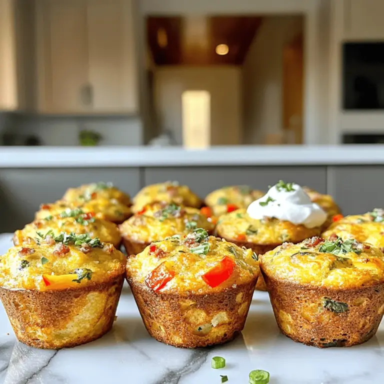 Für die herzhafte Frühstücksmuffins brauchen wir frische und leckere Zutaten. Hier ist, was Sie benötigen: - 1 ½ Tassen Weizenmehl - ½ Tasse Maismehl - 1 Esslöffel Backpulver - ½ Teelöffel Natron - 1 Teelöffel Salz - ½ Teelöffel schwarzer Pfeffer - 1 Tasse geriebener scharfer Cheddar-Käse - ½ Tasse gekochter Speck, zerbröselt - ½ Tasse fein gehackte rote Paprika - ¼ Tasse fein gehackte Frühlingszwiebeln - 2 große Eier - 1 Tasse Buttermilch - ⅓ Tasse Pflanzenöl Diese Zutaten geben den Muffins ihren tollen Geschmack und eine schöne Textur. Wenn Sie eine vegetarische Option wünschen, können Sie den Speck einfach durch Spinat ersetzen. Hier sind einige Ideen: - Verwenden Sie ½ Tasse gehackten Spinat statt Speck. - Fügen Sie etwas Feta-Käse für zusätzlichen Geschmack hinzu. - Sie können auch andere Gemüse wie Zucchini oder Pilze probieren. Diese Variationen machen die Muffins ebenso lecker und nahrhaft. Diese Muffins sind nicht nur köstlich, sondern auch voll von Nährstoffen. Hier sind einige wichtige Informationen: - Kalorien: Eine Muffin hat etwa 180-200 Kalorien. - Eiweiß: Dank der Eier und des Käses enthalten die Muffins viel Eiweiß. - Fett: Der Käse und das Öl geben gesunde Fette. - Ballaststoffe: Das Weizen- und Maismehl sorgen für Ballaststoffe, die gut für die Verdauung sind. Die herzhafte Frühstücksmuffins sind eine großartige Wahl für einen nahrhaften Start in den Tag. Wenn Sie mehr Details zur Zubereitung wünschen, schauen Sie sich das Full Recipe an. Zuerst heizen Sie den Ofen auf 190°C vor. Nehmen Sie ein Muffinblech und legen Sie Papierförmchen hinein. Alternativ fetten Sie das Blech mit Kochspray ein. Das sorgt dafür, dass die Muffins nicht kleben bleiben. In einer großen Rührschüssel mischen Sie die trockenen Zutaten. Geben Sie das Weizenmehl, Maismehl, Backpulver, Natron, Salz und schwarzen Pfeffer zusammen. Rühren Sie gut um. Fügen Sie danach den geriebenen Käse, zerbröselten Speck und gehackte Paprika hinzu. Rühren Sie erneut, bis alles gut verteilt ist. In einer separaten Schüssel verquirlen Sie die Eier. Geben Sie dann die Buttermilch und das Pflanzenöl dazu und mischen Sie alles gut. Gießen Sie die feuchten Zutaten in die Schüssel mit den trockenen Zutaten. Heben Sie die Mischung vorsichtig unter, bis alles gerade so verbunden ist. Seien Sie vorsichtig, um nicht zu stark zu mischen. Verteilen Sie den Teig gleichmäßig in die vorbereiteten Muffinförmchen. Füllen Sie jedes Förmchen zu etwa ¾. Backen Sie die Muffins für 20-25 Minuten. Sie sind fertig, wenn sie goldbraun sind. Ein Zahnstocher, der in die Mitte gesteckt wird, sollte sauber herauskommen. Lassen Sie die Muffins nach dem Backen 5 Minuten im Blech abkühlen. Übertragen Sie sie dann auf ein Kuchengitter, um vollständig abzukühlen. Für das gesamte Rezept sehen Sie sich den Full Recipe an. Die perfekte Backzeit für die Muffins ist zwischen 20 und 25 Minuten. Heize deinen Ofen auf 190°C vor. Diese Temperatur sorgt für eine gleichmäßige Bräunung. Überprüfe die Muffins mit einem Zahnstocher. Wenn er sauber herauskommt, sind die Muffins fertig. Um die Muffins saftig zu halten, verwende Buttermilch. Die Buttermilch gibt Feuchtigkeit und Geschmack. Zu viel Mischen kann sie trocken machen. Mische nur, bis die Zutaten gerade verbunden sind. Lass die Muffins nach dem Backen kurz im Blech ruhen. So bleibt die Feuchtigkeit besser erhalten. Ein gutes Muffinblech ist wichtig. Es sorgt für eine gleichmäßige Form. Verwende Papierförmchen oder ein Antihaftspray. Ein großer Rührbesen hilft beim Mischen. Zudem ist ein Messbecher nützlich, um die Zutaten genau abzuwiegen. Für die Zubereitung kannst du eine große Schüssel verwenden. Damit hast du genug Platz, um alles zu vermengen. Für das beste Ergebnis empfehle ich, die [Full Recipe] zu befolgen. {{image_4}} Diese Muffins sind ein echter Hit! Die Kombination aus knusprigem Speck und schmelzendem Käse macht sie besonders lecker. Ich empfehle, scharfen Cheddar-Käse zu verwenden. Der Geschmack wird dadurch intensiver. Verwenden Sie für jeden Biss etwas mehr Speck. So wird es noch herzhafter. Diese Muffins passen perfekt zu einem Brunch oder als Snack. Für eine gesunde Option probiere diese Muffins mit Spinat und Feta. Der Spinat gibt viel Farbe und Nährstoffe. Feta bringt einen salzigen Geschmack, der gut zu den anderen Zutaten passt. Du kannst frischen oder gefrorenen Spinat verwenden. Wenn du den Spinat vorher leicht anbrätst, schmeckt er noch besser. Diese Muffins sind auch ideal für Vegetarier. Sundried Tomaten und frisches Basilikum sind eine tolle Kombination. Diese Mischung gibt den Muffins einen mediterranen Flair. Die Tomaten sind süß und intensiv im Geschmack. Basilikum bringt Frische. Ich empfehle, beide Zutaten grob zu hacken, damit du sie gut schmecken kannst. Diese Muffins sind perfekt für ein Picknick oder als Fingerfood. Für das vollständige Rezept, schaue dir das Rezept für herzhafte Frühstücksmuffins an. Um die Muffins frisch zu halten, lege sie in einen luftdichten Behälter. Achte darauf, dass sie vollständig abgekühlt sind, bevor du sie verpackst. So bleiben sie weich und lecker. Du kannst sie bei Raumtemperatur bis zu drei Tage aufbewahren. Wenn du sie länger aufbewahren möchtest, ist das Einfrieren eine gute Option. Du kannst die Muffins auch einfrieren. Wickel sie einzeln in Frischhaltefolie ein und lege sie in einen Gefrierbeutel. So bleiben sie bis zu drei Monate frisch. Zum Auftauen leg die Muffins einfach für ein paar Stunden in den Kühlschrank oder lasse sie bei Raumtemperatur stehen. Du kannst sie auch kurz in der Mikrowelle aufwärmen. Die besten Geschmackserlebnisse hast du, wenn du die Muffins innerhalb der ersten drei Tage nach dem Backen isst. Sie sind dann am frischesten. Wenn du sie eingefroren hast, genieße sie innerhalb von drei Monaten. So bleibt der Geschmack und die Textur optimal. Die Muffins bleiben bis zu fünf Tage frisch. Lagern Sie sie in einem luftdichten Behälter. So bleibt die Feuchtigkeit erhalten. Wenn Sie sie länger aufbewahren möchten, können Sie sie einfrieren. Wickeln Sie die Muffins einzeln in Frischhaltefolie ein und legen Sie sie in einen Gefrierbeutel. So können sie bis zu drei Monate halten. Ja, das ist möglich! Ersetzen Sie das Weizenmehl durch eine glutenfreie Mehlmischung. Achten Sie darauf, dass die Mischung für Backwaren geeignet ist. Das Maismehl kann ebenfalls glutenfrei sein. Überprüfen Sie die Marke, um sicherzustellen, dass sie keine Glutenkontamination hat. Die Textur kann leicht variieren, aber sie bleiben lecker. Die Möglichkeiten sind endlos! Hier sind einige tolle Ideen: - Feta-Käse für einen salzigen Kick - Zucchini für mehr Gemüse - Oliven für einen mediterranen Geschmack - Gewürze wie Paprika oder Kreuzkümmel für extra Aroma Experimentieren Sie mit Ihren Lieblingszutaten. Das Rezept ist flexibel und lässt sich leicht anpassen! Die Zutaten für herzhafte Frühstücksmuffins sind vielfältig und lecker. Ich habe dir erklärt, wie du sie zubereitest, mit Tipps für saftige Muffins. Du kannst viele Variationen ausprobieren und die Muffins so anpassen, wie es dir gefällt. Achte auf die Lagerung, damit sie frisch bleiben. Prüfe auch die FAQs, um deine Fragen zu klären. Experimentiere mit neuen Zutaten und finde deinen Favoriten. Frühstücksmuffins sind einfach, gesund und perfekt für den Tag!